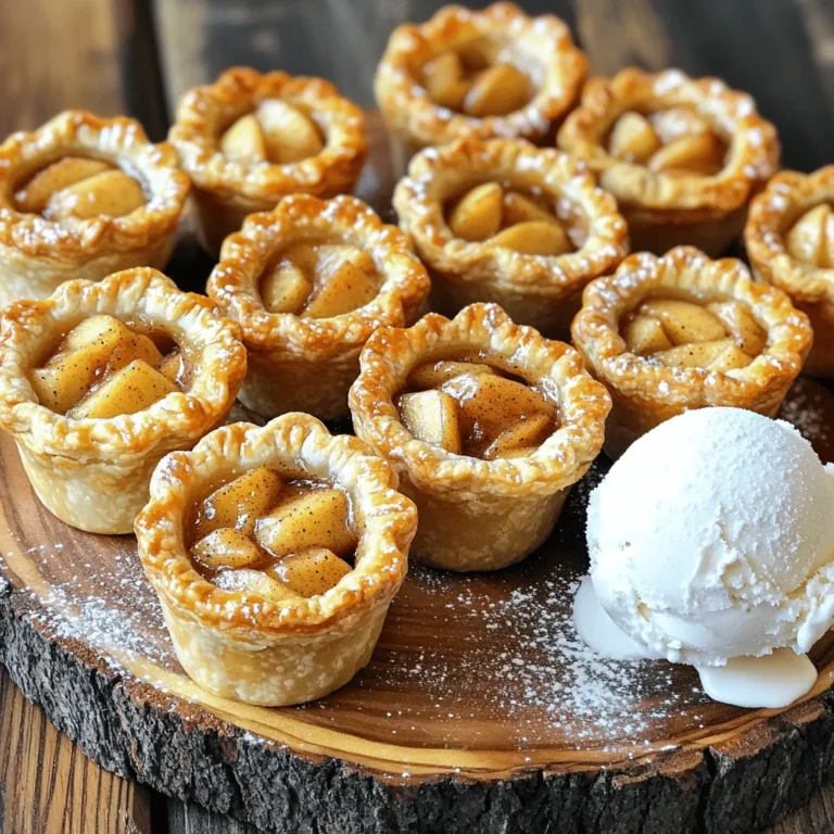 Für diese köstlichen Mini Muffin Tin Apfelkuchen brauchst du die richtigen Zutaten. Hier sind die Hauptbestandteile: - 1 fertiger Mürbeteig (oder selbstgemacht) - 3 mittelgroße Äpfel, geschält, entkernt und gewürfelt - 1/4 Tasse brauner Zucker - 1 Teelöffel Zimt - 1/4 Teelöffel Muskatnuss - 1 Esslöffel Zitronensaft - 1 Esslöffel Weizenmehl - 1 Ei (für die Teigglasur) - Optional: Vanilleeis oder Schlagsahne zum Servieren Der Mürbeteig bildet die Basis. Du kannst ihn selbst machen oder kaufen. Frische Äpfel sind wichtig. Ich empfehle, knackige Sorten zu wählen. Der braune Zucker gibt eine süße Note. Zimt und Muskatnuss bringen Wärme und Tiefe. Zitronensaft hilft, die Äpfel frisch zu halten. Weizenmehl bindet die Füllung. Das Ei sorgt für eine schöne, goldene Farbe beim Backen. Wenn du die Mini-Pies servierst, probiere sie mit Vanilleeis oder Schlagsahne. Das macht sie extra lecker. Für die vollständige Rezeptur schau dir die [Full Recipe] an. Heizen Sie Ihren Ofen auf 200°C vor. Fetten Sie ein Mini-Muffinblech mit Sprühöl ein. So bleiben die Mini-Pies nicht kleben. Nehmen Sie den Mürbeteig. Rollen Sie ihn auf einer bemehlten Fläche aus. Nehmen Sie einen runden Ausstecher oder ein Glas. Stechen Sie kleine Kreise aus, die in die Muffinmulden passen. Drücken Sie diese Kreise vorsichtig in jede Mulde. So formen Sie kleine Böden. Nehmen Sie eine Rührschüssel. Kombinieren Sie die gewürfelten Äpfel, den braunen Zucker, Zimt, Muskatnuss, Zitronensaft und das Mehl. Rühren Sie gut um. Achten Sie darauf, dass die Äpfel gleichmäßig mit der Mischung überzogen sind. Löffeln Sie die Apfelfüllung gleichmäßig in die Muffinmulden. Füllen Sie die Mulden bis etwa 3/4 voll. Optional können Sie den restlichen Mürbeteig ausrollen und kleine Formen ausstechen. Diese können Sie dekorativ auf die Füllung legen. Schlagen Sie das Ei in einer kleinen Schüssel auf. Bestreichen Sie die Oberseiten der Mini-Pies mit dieser Mischung. So erhalten sie eine goldene Farbe beim Backen. Backen Sie die Mini-Pies im vorgeheizten Ofen für 15-20 Minuten. Achten Sie darauf, dass die Kruste goldbraun ist und die Füllung blubbert. Nehmen Sie das Muffinblech aus dem Ofen. Lassen Sie die Mini-Küchlein ein paar Minuten abkühlen, bevor Sie sie vorsichtig herausnehmen. Servieren Sie die Mini-Pies warm oder bei Zimmertemperatur. Fügen Sie eine Kugel Vanilleeis oder einen Klecks Schlagsahne hinzu, wenn gewünscht. Um ein Ankleben zu vermeiden, fetten Sie Ihr Muffinblech gut ein. Ich benutze gerne Sprühöl oder Butter. Das sorgt dafür, dass die Mini-Kuchen leicht herauskommen. Achten Sie auch darauf, die richtige Backzeit und Temperatur einzuhalten. Bei 200°C backen die Kuchen schön goldbraun in etwa 15 bis 20 Minuten. Ein knuspriger Boden ist wichtig für einen guten Apfelkuchen. Achten Sie darauf, den Mürbeteig nicht zu dünn auszurollen. Ein dickerer Boden hält die Füllung besser. Verwenden Sie eine leicht bemehlte Fläche, um das Ankleben zu verhindern. Das richtige Ausrollen des Teigs ist entscheidend. Ich empfehle, den Teig gleichmäßig auf etwa 0,5 cm Dicke auszurollen. Kreative Serviermöglichkeiten machen die Mini-Pies besonders. Stellen Sie sie auf eine schöne Platte und fügen Sie ein paar frische Äpfel hinzu. Für einen eleganten Look bestäuben Sie die Pies mit Puderzucker. Ein kleiner Scoop Vanilleeis auf jedem Pie macht die Präsentation noch leckerer. {{image_4}} Für die Mini Muffin Tin Apfelkuchen kann man viele Früchte nutzen. Neben Äpfeln bieten sich Birnen und Heidelbeeren an. Diese Früchte bringen ihren eigenen Geschmack und süße Note. Eine Mischung aus verschiedenen Früchten kann auch spannend sein. Kombinierte Obstfüllungen bringen Vielfalt und Farbe auf den Tisch. Denke daran, die Früchte gut zu schneiden, damit sie gleichmäßig garen. Wenn du eine kalorienärmere Variante willst, probiere Zuckeralternativen. Honig oder Ahornsirup können die Füllung süß machen, ohne viel Zucker. Vollkornmehl im Teig ist ebenfalls eine gute Wahl. Es gibt mehr Ballaststoffe und einen nussigen Geschmack. So wird der Teig gesünder und gibt dir mehr Energie. Zu besonderen Anlässen kannst du die Mini-Pies anpassen. Weihnachtsgewürze wie Nelken oder Ingwer bringen festliche Aromen. Fülle die Mini-Pies mit Kürbis oder Cranberries in der Herbstsaison. Du kannst auch saisonale Früchte wie Kirschen im Sommer verwenden. Diese Variationen machen deine Mini Muffin Tin Apfelkuchen zu einem echten Highlight. Um die Frische der Mini-Pies zu bewahren, lagern Sie diese in einem luftdichten Behälter. Dies schützt sie vor Luft und Feuchtigkeit. Sie können die Mini-Pies bei Raumtemperatur aufbewahren, wenn Sie sie innerhalb von zwei Tagen essen. Wenn Sie sie länger aufbewahren möchten, stellen Sie sie in den Kühlschrank. Dort bleiben sie bis zu einer Woche frisch. Um die Mini-Pies einzufrieren, lassen Sie sie zuerst vollständig abkühlen. Legen Sie sie in einen gefriergeeigneten Behälter oder wickeln Sie sie gut in Frischhaltefolie ein. So vermeiden Sie Gefrierbrand. Mini-Pies halten sich im Gefrierschrank bis zu drei Monate. Zum Auftauen lassen Sie sie einfach im Kühlschrank über Nacht. Sie können sie auch kurz im Ofen aufwärmen, um die Kruste wieder knusprig zu machen. Mini Muffin Tin Apfelkuchen halten sich gut, wenn Sie sie richtig lagern. Sie bleiben etwa 2-3 Tage frisch. Bewahren Sie sie in einem luftdichten Behälter auf. So bleibt der Teig knusprig. Wenn Sie sie länger aufbewahren möchten, legen Sie sie in den Kühlschrank. Ja, Sie können den Teig im Voraus zubereiten. Wickeln Sie den Teig in Frischhaltefolie. Lagern Sie ihn im Kühlschrank für bis zu 2 Tage. Vor der Verwendung sollten Sie den Teig etwa 10 Minuten bei Raumtemperatur stehen lassen. So lässt er sich leichter ausrollen. Für die Füllung sind einige Apfelsorten besonders gut geeignet. Ich empfehle Granny Smith für ihre Säure und Crunch. Honeycrisp ist auch eine tolle Wahl, da sie süß und saftig ist. Eine Mischung aus beiden sorgt für einen tollen Geschmack. Ja, Sie können Mini Muffin Tin Apfelkuchen glutenfrei zubereiten. Verwenden Sie glutenfreies Mehl anstelle von Weizenmehl. Achten Sie darauf, die anderen Zutaten ebenfalls glutenfrei zu wählen. Viele Marken bieten großartige Alternativen an, die gut funktionieren. Die Backzeit kann je nach Ofen variieren. Normalerweise backen die Mini-Pies in 15-20 Minuten. Wenn Ihr Ofen heißer ist, prüfen Sie sie nach 12 Minuten. Wenn sie nicht goldbraun sind, lassen Sie sie weitere 2-3 Minuten drin. Achten Sie auf die Farbe und das Blubbern der Füllung. In diesem Artikel haben wir die Zutaten und Schritte zum Backen von Mini Muffin Tin Apfelkuchen besprochen. Du hast gelernt, wie wichtig die richtigen Zutaten sind, sowie Tipps zur Zubereitung und Präsentation. Egal, ob du die klassische Apfelfüllung oder gesunde Varianten wählst, jeder Biss wird köstlich sein. Die Lagerung und das Einfrieren sind ebenfalls wichtige Punkte, damit dein Gebäck frisch bleibt. Viel Spaß beim Backen und Genießen!