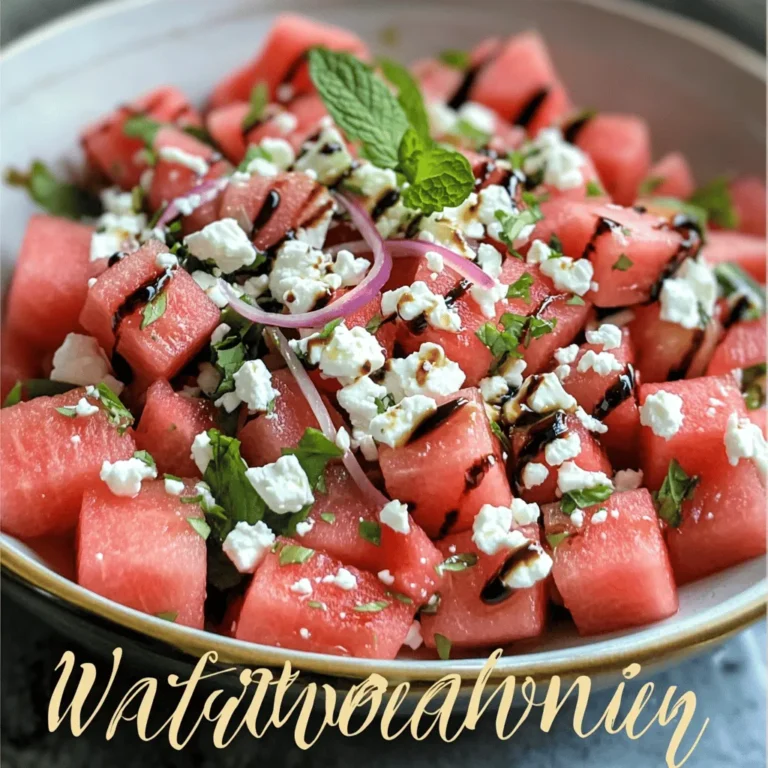 Für einen leckeren Wassermelonen-Feta-Salat benötige ich einige frische Zutaten. Hier sind die Hauptbestandteile: - 4 Tassen entkernte Wassermelone, in Würfel geschnitten - 1 Tasse Feta-Käse, zerbröselt - ½ Tasse frische Minzblätter, gehackt - ¼ Tasse rote Zwiebel, dünn geschnitten - 2 Esslöffel Balsamico-Reduktion - 1 Esslöffel Olivenöl - Salz und Pfeffer nach Geschmack Die richtige Wassermelone macht alles aus. Achte darauf, dass sie schwer ist. Klopfe leicht auf die Schale. Ein hohles Geräusch zeigt, dass sie reif ist. Die Schale sollte glatt und glänzend sein. Vermeide Druckstellen oder Risse. Feta-Käse bringt eine salzige Note in den Salat. Ich empfehle, griechischen Feta zu verwenden. Dieser hat einen tollen Geschmack und eine gute Textur. Achte auf Käse aus Schafsmilch oder eine Mischung. Frisch schmeckt er am besten. Vermeide Käse, der zu bröckelig oder zu weich ist. Um den Wassermelonen-Feta-Salat gut zuzubereiten, benötigen wir frische Zutaten. Wir brauchen: - 4 Tassen entkernte Wassermelone, in Würfel geschnitten - 1 Tasse Feta-Käse, zerbröselt - ½ Tasse frische Minzblätter, gehackt - ¼ Tasse rote Zwiebel, dünn geschnitten - 2 Esslöffel Balsamico-Reduktion - 1 Esslöffel Olivenöl - Salz und Pfeffer nach Geschmack Zuerst waschen wir die Wassermelone. Das entfernt Schmutz und Rückstände. Dann schneiden wir sie in gleichmäßige Würfel. Diese geben wir in eine große Schüssel. Der Feta-Käse wird dann zerbröselt und kommt zu den Wassermelonenwürfeln in die Schüssel. Jetzt schneiden wir die rote Zwiebel dünn. Sie wird ebenfalls in die Schüssel gegeben. Die gehackten Minzblätter streuen wir über alles. Sie geben dem Salat einen frischen Geschmack. Dann träufeln wir das Olivenöl und die Balsamico-Reduktion über die Mischung. Mit einem Spatel oder Holzlöffel vermengen wir alles vorsichtig. Wir wollen die Wassermelonenwürfel nicht zerdrücken. Jetzt schmecken wir den Salat mit Salz und Pfeffer ab. Um die Aromen gut zu verbinden, lassen wir den Salat zehn Minuten ruhen. So können sich die Zutaten besser vermischen. Den Salat serviere ich gerne in einer großen, flachen Schüssel. Ein paar zusätzliche Minzblätter als Garnitur machen ihn schöner. Mehr Feta darüber zu streuen, sieht auch toll aus. Für das vollständige Rezept, schau dir die Rezeptdetails an. Es gibt viele Wege, diesen Salat zu variieren. Sie können zum Beispiel verschiedene Früchte hinzufügen. Erdbeeren oder Pfirsiche passen toll. Sie bringen eine süße Note. Auch Nüsse wie Mandeln oder Walnüsse sind eine gute Wahl. Sie geben dem Salat einen knusprigen Biss. Eine weitere Idee ist, etwas Chili hinzuzufügen. Das bringt eine scharfe Note. Wenn Sie es noch frischer mögen, versuchen Sie Limetten- oder Zitronensaft. Das verstärkt den Geschmack der Melone. Servieren Sie den Salat als Beilage. Er passt gut zu Grillgerichten. Besonders gegrillte Hähnchenbrust oder Lamm sind lecker. Auch Fischgerichte harmonieren gut mit dem Salat. Ein Glas Weißwein oder Rosé ergänzt das Gericht perfekt. Für ein leichtes Mittagessen kann der Salat auch alleine stehen. Wenn Sie Reste haben, bewahren Sie den Salat im Kühlschrank auf. Nutzen Sie einen luftdichten Behälter. So bleibt der Salat frisch. Verbrauchen Sie die Reste innerhalb von zwei Tagen. Achten Sie darauf, das Dressing separat aufzubewahren. So bleibt die Wassermelone knackig. Wenn Sie den Salat wieder essen, fügen Sie das Dressing frisch hinzu. Für das vollständige Rezept besuchen Sie bitte die Seite [Full Recipe]. {{image_4}} Ein Wassermelonen-Feta-Salat hat viele gesunde Vorteile. Eine Portion hat etwa 150 Kalorien. Die Makronährstoffe sind ausgewogen. Du bekommst etwa 6 g Eiweiß, 9 g Fett und 15 g Kohlenhydrate pro Portion. Diese Zahlen können je nach Menge der Zutaten leicht schwanken. Die Hauptzutaten bieten eine Vielzahl von Vorteilen. Wassermelone ist reich an Wasser und hält dich hydratisiert. Sie enthält Antioxidantien, die helfen, Zellen zu schützen. Feta-Käse hat Kalzium, das gut für Knochen ist. Minze kann die Verdauung fördern und frisch schmecken. Rote Zwiebeln enthalten Vitamine, die das Immunsystem stärken. Dieser Salat enthält Milchprodukte durch den Feta-Käse. Achte darauf, wenn du laktoseintolerant bist. Der Salat ist glutenfrei und vegan, wenn du den Käse weglässt. Bei Allergien ist es wichtig, die Zutaten zu prüfen. Du kannst den Salat auch ohne Zwiebel machen, wenn du das magst. Der Wassermelonen-Feta-Salat bleibt im Kühlschrank für etwa zwei Tage frisch. Nach dieser Zeit wird die Wassermelone matschig. Um die beste Textur zu erhalten, essen Sie den Salat am besten frisch. Ja, Sie können den Salat im Voraus zubereiten. Bereiten Sie die Zutaten wie gewohnt vor, aber mischen Sie sie erst kurz vor dem Servieren. So bleibt die Wassermelone knackig und frisch. Wenn Sie den Salat länger lagern, kann der Feta die Flüssigkeit der Melone aufnehmen. Das Rezept für den Wassermelonen-Feta-Salat stammt aus der mediterranen Küche. Es kombiniert süße Wassermelone mit salzigem Feta. Diese Kombination ist bei vielen Menschen beliebt. Einige Varianten enthalten auch Limette oder Oliven. Ich habe mein Rezept mit frischer Minze und Balsamico-Reduktion verfeinert. So entsteht ein toller Geschmack. Für das vollständige Rezept schauen Sie sich das Rezept an. Ich liebe diesen Salat! Die Kombination aus süßer Wassermelone und salzigem Feta ist einfach perfekt. Um diesen Wassermelonen-Feta-Salat zuzubereiten, benötigen Sie einige frische Zutaten. Hier ist, was Sie brauchen: - 4 Tassen entkernte Wassermelone, in Würfel geschnitten - 1 Tasse Feta-Käse, zerbröselt - ½ Tasse frische Minzblätter, gehackt - ¼ Tasse rote Zwiebel, dünn geschnitten - 2 Esslöffel Balsamico-Reduktion - 1 Esslöffel Olivenöl - Salz und Pfeffer nach Geschmack Die Zubereitung dauert nur 10 Minuten. Somit ist der gesamte Prozess in 20 Minuten abgeschlossen. Sie können mit diesem Rezept vier Portionen Salat machen. Perfekt für ein Picknick oder ein leichtes Abendessen! Stellen Sie sich vor, wie die bunten Zutaten in der Schüssel zusammenkommen. Die rote Wassermelone, der weiße Feta und das grüne Minzblatt ergeben ein schönes Bild. Ich empfehle, während der Zubereitung Fotos zu machen. So können Sie die Schritte festhalten und später teilen. Weitere Details finden Sie im Full Recipe. Der Wassermelonen-Feta-Salat ist frisch und lecker. Ich habe Ihnen die besten Zutaten, Tipps für die Zubereitung und nahrhafte Vorteile gezeigt. Mit einfachen Schritten gelingt der Salat außerdem schnell. Variationen und Serviervorschläge bringen Abwechslung. Denken Sie daran, dass frisch zubereiteter Salat am besten schmeckt. Probieren Sie verschiedene Kombinationen aus, um Ihren eigenen Geschmack zu finden. Genießen Sie die leckeren Aromen und die gesunden Nährstoffe in jedem Bissen. Viel Spaß beim Ausprobieren!
