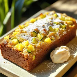 - 1 Tasse geriebene Zucchini - 1 Tasse zerdrückte Ananas - 1/2 Tasse ungesüßter Apfelmus Die Hauptzutaten sind einfach zu finden. Zucchini gibt dem Brot Feuchtigkeit. Ananas bringt einen süßen, fruchtigen Geschmack. Apfelmus macht das Brot zart und saftig. Diese Mischung ist perfekt für dein Ananas-Zucchini-Brot. - 1/2 Tasse brauner Zucker - 1/4 Tasse Kristallzucker - 1/3 Tasse Pflanzenöl Die Süßungsmittel geben dem Brot seinen süßen Kick. Brauner Zucker sorgt für eine tiefe, karamellige Note. Kristallzucker macht das Brot leicht fluffig. Pflanzenöl hält das Brot weich und feucht. Diese Fette sind wichtig für die Textur. - 1 1/2 Tassen Weizenmehl - 1 Teelöffel Natron - 1/2 Teelöffel Backpulver Die trockenen Zutaten bilden die Basis. Weizenmehl gibt Struktur und Stabilität. Natron und Backpulver helfen, das Brot aufgehen zu lassen. Diese Zutaten sind entscheidend für das Volumen und die Konsistenz des Brotes. Wenn du mehr über die Zubereitung erfahren willst, schau dir das Full Recipe an. Heize den Ofen auf 175 °C vor. Fette eine Kastenform ein und bestäube sie mit Mehl. Du kannst auch Backpapier verwenden, um das Brot leicht herauszunehmen. Stelle alle Zutaten bereit und messe sie genau ab. So bleibt alles übersichtlich und schnell. In einer großen Schüssel mische die geriebene Zucchini, die zerdrückte Ananas, den Apfelmus, den braunen Zucker und den Kristallzucker. Füge das Pflanzenöl, die Eier und den Vanilleextrakt hinzu. Rühre alles gut um, bis die Mischung gleichmäßig ist. Nimm eine separate Schüssel und vermische das Weizenmehl mit dem Natron, dem Backpulver, dem Salz, dem Zimt und der Muskatnuss. Gib die trockenen Zutaten nach und nach zu den nassen Zutaten. Rühre sanft, bis alles kombiniert ist. Sei vorsichtig, um den Teig nicht zu übermischen; er sollte leicht klumpig bleiben. Das ist der Schlüssel zu einem saftigen Brot. Für die vollständige Rezeptanleitung, siehe [Full Recipe]. Um den perfekten Teig für dein Ananas-Zucchini-Brot zu bekommen, ist es wichtig, Übermischung zu vermeiden. Wenn du die trockenen und nassen Zutaten kombinierst, rühre nur so lange, bis sie gerade zusammenkommen. Ein paar Klumpen sind in Ordnung. Diese Struktur sorgt für ein zartes Brot. Kontrolliere die Konsistenz des Teigs. Er sollte feucht und etwas klumpig sein. Wenn er zu trocken wirkt, füge einen Löffel Apfelmus hinzu. So bleibt das Brot saftig und lecker. Führe den Zahnstocher-Test durch, um sicherzustellen, dass dein Brot fertig ist. Stecke einen Zahnstocher in die Mitte des Brotes. Wenn er sauber herauskommt, ist das Brot bereit. Wenn noch Teig daran klebt, backe es ein paar Minuten länger. Beachte, dass die Backzeit je nach Ofen variieren kann. Jeder Ofen heizt anders. Ein älterer Ofen kann länger brauchen, während ein neuerer schneller backt. Halte ein Auge darauf, um das beste Ergebnis zu erzielen. Serviere dein Ananas-Zucchini-Brot mit Puderzucker. Das sieht hübsch aus und gibt einen süßen Touch. Alternativ kannst du auch einen Frischkäseaufstrich verwenden. Der cremige Geschmack passt perfekt. Denk daran, das Brot in gleichmäßige Scheiben zu schneiden. Du kannst die Scheiben auf einem schönen Teller anrichten. Eine ansprechende Präsentation macht das Brot noch einladender. Besuche die Full Recipe für weitere Ideen zur Zubereitung und Präsentation. {{image_4}} Ich liebe es, Nüsse in meinem Ananas-Zucchini-Brot zu verwenden. Walnüsse oder Pekannüsse geben dem Brot einen tollen Crunch. Wenn du keine Walnüsse magst, probiere Mandeln oder Haselnüsse aus. Diese Optionen bringen neuen Geschmack und Textur in das Brot. Für eine gesündere Version kannst du Vollkornmehl verwenden. Das macht das Brot nahrhafter. Du kannst auch glutenfreies Mehl wählen, wenn du Gluten vermeiden möchtest. Ein weiterer Tipp ist, den Zuckergehalt zu reduzieren. Verwende weniger braunen Zucker oder Kristallzucker. Du kannst auch einen Teil des Zuckers durch Honig ersetzen. Um das Brot interessanter zu machen, füge Schokoladenstückchen oder getrocknete Früchte hinzu. Diese Zutaten erhöhen den Genuss. Du kannst auch mit Gewürzen spielen. Probiere Ingwer oder Muskatnuss für einen besonderen Kick. Das gibt deinem Brot eine neue, spannende Note. Für das vollständige Rezept kannst du hier klicken: [Full Recipe]. Um das Ananas-Zucchini-Brot frisch zu halten, bewahre es im Kühlschrank auf. Der Kühlschrank hilft, das Brot länger haltbar zu machen. Nutze einen luftdichten Behälter oder wickele das Brot fest in Folie. So bleibt es saftig und lecker. Du kannst das Brot auch einfrieren. Teile es in Portionen, bevor du es einfrierst. Verwende Gefrierbeutel oder einen luftdichten Behälter. Wenn du das Brot auftauen möchtest, lege es einfach über Nacht in den Kühlschrank. Für schnelles Aufwärmen, benutze die Mikrowelle oder den Ofen. Das Ananas-Zucchini-Brot bleibt etwa eine Woche frisch, wenn es im Kühlschrank ist. Achte auf Anzeichen von Verderb. Wenn das Brot schimmelig oder trocken aussieht, ist es nicht mehr gut. Frisches Brot hat eine weiche Textur und einen angenehmen Geruch. Das Ananas-Zucchini-Brot braucht etwa 50 bis 60 Minuten im Ofen. Die Backzeit kann je nach Ofen leicht variieren. Überprüfe dein Brot mit einem Zahnstocher. Wenn er sauber herauskommt, ist es fertig. Lasse das Brot nach dem Backen etwa 10 Minuten in der Form abkühlen, bevor du es herausnimmst. Ja, du kannst viele andere Früchte hinzufügen. Banane, Mango oder sogar Beeren passen gut. Diese Früchte bringen zusätzliche Süße und Geschmack. Experimentiere mit verschiedenen Kombinationen, um deinen Favoriten zu finden. Das Basisrezept verwendet Weizenmehl, ist also nicht glutenfrei. Du kannst jedoch glutenfreies Mehl verwenden. Achte darauf, ein 1:1 glutenfreies Mehl zu wählen. Das sorgt für eine ähnliche Textur und Geschmack wie das Originalrezept. Um den Zuckergehalt zu senken, nutze weniger braunen und Kristallzucker. Du kannst auch mehr ungesüßten Apfelmus verwenden. Dieser gibt Süße, ohne zusätzlichen Zucker. Auch Stevia oder andere natürliche Süßstoffe sind gute Alternativen. Das Ananas-Zucchini-Brot schmeckt toll mit vielen Beilagen. Eine Tasse Tee oder Kaffee ergänzt es perfekt. Du kannst auch Frischkäse oder Marmelade dazu servieren. Ein frischer Obstsalat bringt zusätzlichen Geschmack und Frische. Für das vollständige Rezept, schau dir das [Full Recipe] an. Das Ananas-Zucchini-Brot ist einfach zuzubereiten und lecker. Wir haben die wichtigsten Zutaten, Schritte und Tipps besprochen. Du hast gelernt, wie du den perfekten Teig erhältst und das Brot richtig lagerst. Variationen wie Nüsse oder gesunde Anpassungen geben deinem Brot das besondere Etwas. Probiere es selbst aus und passe es an deinen Geschmack an. So genießt du ein köstliches und gesundes Brot, das deine Familie lieben wird.