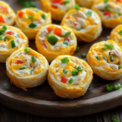 - Tortillas (Vollkorn oder Spinat) - Gekochtes und zerkleinertes Hähnchen - Frischkäse und Ranch-Dressing Für diese Hähnchen Ranch Pinwheels sind die Hauptzutaten einfach und lecker. Ich verwende oft Vollkorn- oder Spinat-Tortillas. Sie geben den Pinwheels einen tollen Geschmack und eine schöne Farbe. Das Hähnchen muss gekocht und zerkleinert sein. So lässt es sich gut mischen. Frischkäse macht die Füllung cremig und das Ranch-Dressing gibt den besonderen Kick. - Geriebener Cheddar-Käse - Gewürfelte Paprika und Frühlingszwiebeln - Salz und Pfeffer Um den Geschmack zu verbessern, füge ich geriebenen Cheddar-Käse hinzu. Er schmilzt gut und macht die Füllung noch besser. Gewürfelte Paprika bringen frische und Farbe. Ich mag es, rote und grüne Paprika zu verwenden. Frühlingszwiebeln geben einen leichten Zwiebelgeschmack und einen schönen Crunch. Vergiss nicht, mit Salz und Pfeffer abzuschmecken, um das Aroma zu runden. Für das vollständige Rezept schau dir die [Full Recipe] an. Zuerst mische ich den zimmerwarmen Frischkäse mit dem Ranch-Dressing. Ich benutze eine mittelgroße Schüssel. Es ist wichtig, dass die Mischung glatt wird. Danach füge ich das zerkleinerte Hähnchen hinzu. Ich schneide auch die Paprika klein. Diese kommen jetzt in die Schüssel. Die gehackten Frühlingszwiebeln dürfen nicht fehlen. Alles gut umrühren, bis die Zutaten gleichmäßig verteilt sind. Dann schmecke ich die Mischung mit Salz und Pfeffer ab. Jetzt kommt der spannende Teil. Ich lege eine Tortilla auf die Arbeitsfläche. Dann verteile ich die Hälfte der Hähnchenmischung gleichmäßig darauf. Ich lasse an den Rändern etwas Platz. Danach streue ich die Hälfte des geriebenen Cheddar-Käses darüber. Ich beginne am Rand und rolle die Tortilla straff auf. Es ist wichtig, dass sie fest bleibt. Mit der zweiten Tortilla mache ich dasselbe. Dann lege ich die beiden Rollen mit der Naht nach unten auf ein Schneidebrett. Ich schneide jede Rolle in Stücke von etwa 2,5 cm Dicke. Jetzt richte ich die Pinwheels auf einem Servierteller an. Das sieht immer gut aus! Ich mag es, frische Kräuter wie Petersilie oder Basilikum als Garnierung zu verwenden. Damit wird das Gericht noch schöner. Diese Pinwheels sind ein perfekter Snack. Sie sind lecker und einfach zuzubereiten. Du kannst das ganze Rezept unter [Full Recipe] finden. Um die beste Füllung zu erhalten, verwenden Sie zimmerwarmen Frischkäse. Kalter Käse kann klumpig werden. Mischen Sie ihn gut mit dem Ranch-Dressing. Dies sorgt für eine glatte und cremige Konsistenz. Vermeiden Sie überflüssige Feuchtigkeit, indem Sie das Hähnchen gut abtropfen lassen. So bleibt die Füllung fest und die Pinwheels fallen nicht auseinander. Experimentieren Sie mit verschiedenen Gewürzen, um den Geschmack zu verbessern. Fügen Sie etwas Knoblauchpulver oder Paprika hinzu. Sie können auch frische Kräuter wie Dill oder Petersilie verwenden. Für variierte Käsesorten probieren Sie Frischkäse, Gouda oder sogar Feta. Unterschiedliche Dressings wie italienisches oder BBQ-Dressing geben neue Aromen. Für die Zubereitung dieser Pinwheels sind einige Küchenwerkzeuge hilfreich. Ein scharfes Messer ist ein Muss, um die Pinwheels sauber zu schneiden. Verwenden Sie eine große Schneideplatte für die Tortillas. Ein Gummiband kann helfen, die Rollen straff zu halten, während Sie sie schneiden. Eine Küchenmaschine erleichtert das Zerkleinern von Hähnchen und Gemüse. {{image_4}} Für Hähnchen Ranch Pinwheels kann man verschiedene Tortillas wählen. Glutenfreie Tortillas sind eine gute Wahl für Menschen mit Allergien. Sie sind leicht zu finden und schmecken lecker. Ich mag auch Spinat- oder Vollkorn-Tortillas. Diese Optionen geben den Pinwheels einen tollen Geschmack und eine schöne Farbe. Experimentiere mit anderen Geschmäckern, wie Tomate oder Oliven. So machst du deine Pinwheels einzigartig. Wenn du eine vegetarische Version machen möchtest, ist das einfach. Du kannst das Hähnchen durch Kichererbsen oder Tofu ersetzen. Diese Zutaten sind nährstoffreich und bieten einen tollen Biss. Füge extra Gemüse wie Karotten oder Gurken hinzu. Diese geben mehr Crunch und Farbe. Du kannst auch Avocado und Spinat für noch mehr Geschmack verwenden. Magst du es scharf? Dann füge Jalapeños oder scharfe Saucen hinzu. Diese geben den Pinwheels einen aufregenden Kick. Du kannst auch andere Kräuter und Gewürze ausprobieren. Wie wäre es mit Kreuzkümmel oder Paprika für einen besonderen Geschmack? Das gibt deinen Pinwheels eine interessante Note. Mit diesen Variationen kannst du die Hähnchen Ranch Pinwheels immer wieder neu erfinden. Für das vollständige Rezept schau dir die [Full Recipe] an. Die Hähnchen Ranch Pinwheels sind einfach zu lagern. Du solltest sie im Kühlschrank aufbewahren. Lege sie in einen luftdichten Behälter. So bleiben sie frisch und lecker. Die Haltbarkeit beträgt etwa drei bis vier Tage. Wenn du sie länger aufbewahren möchtest, kannst du sie einfrieren. Wenn du die Pinwheels wieder aufwärmen möchtest, gibt es einfache Tipps. Du kannst sie kalt genießen oder leicht erwärmen. Wenn du sie erwärmst, nutze eine Mikrowelle oder eine Pfanne. Erwärme sie nur kurz, damit sie nicht austrocknen. Du kannst die Hähnchen Ranch Pinwheels ganz einfach im Voraus zubereiten. Bereite die Füllung und die Tortillas vor. Wickele sie dann straff ein und lege sie in den Kühlschrank. So hast du einen schnellen Snack bereit. Für das Einfrieren ist es wichtig, die Pinwheels gut zu verpacken. Verwende Frischhaltefolie oder einen Gefrierbeutel. So bleiben sie frisch und behalten ihren Geschmack. Wenn du sie essen möchtest, lasse sie zuerst im Kühlschrank auftauen. So sind sie auch beim Aufwärmen nicht zu feucht. Diese Tipps helfen dir, die Hähnchen Ranch Pinwheels immer zur Hand zu haben. Als Snack für jeden Tag sind sie einfach und lecker! Hähnchen Ranch Pinwheels sind sehr anpassungsfähig. Hier einige Vorschläge für Füllungsalternativen: - Käse: Verwenden Sie Frischkäse mit Kräutern oder anderen Käsesorten. - Gemüse: Fügen Sie Spinat, Avocado oder Oliven hinzu. - Fleisch: Probieren Sie geräucherten Lachs oder Truthahn. - Nüsse: Fügen Sie gehackte Nüsse für einen Crunch hinzu. Diese Variationen bringen neue Geschmäcker und Texturen. Experimentieren macht Spaß! Ja, Sie können Hähnchen Ranch Pinwheels im Voraus zubereiten. Hier sind einige Tipps zur besten Lagerung und Vorbereitung: - Kühl lagern: Wickeln Sie die Pinwheels in Frischhaltefolie. So bleiben sie frisch. - Einfrieren: Sie können sie auch einfrieren. Wickeln Sie sie gut ein. - Vorbereiten: Bereiten Sie die Füllung einen Tag vorher vor. So sparen Sie Zeit. - Frisch servieren: Schneiden Sie die Pinwheels erst kurz vor dem Servieren. Hähnchen Ranch Pinwheels sind vielseitig und passen gut zu vielen Beilagen. Hier einige Empfehlungen für passende Snacks oder Dips: - Gemüsesticks: Karotten, Sellerie oder Paprika sind frisch und knackig. - Dips: Servieren Sie einen Joghurt-Dip oder einen würzigen Salsa. - Salate: Ein grüner Salat ergänzt die Pinwheels perfekt. Diese Beilagen machen Ihr Essen noch leckerer! Die Hähnchen Ranch Pinwheels sind einfach zuzubereiten und lecker. Wir haben die Hauptzutaten wie Tortillas, Hähnchen und Frischkäse verwendet. Die Schritt-für-Schritt-Anleitung erleichtert das Rollen und Servieren. Tipps zu Konsistenz und Geschmack helfen, das Gericht zu perfektionieren. Die verschiedenen Variationen ermöglichen kreatives Experimentieren. Lagern Sie die Pinwheels gekühlt für beste Frische. Diese Wraps sind eine großartige Snack-Option, die Sie lieben werden!