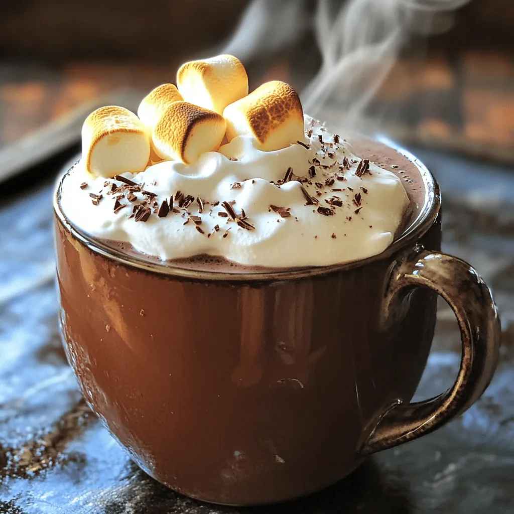 Für meine geröstete Marshmallow heiße Schokolade braucht ihr einige einfache Zutaten. Hier sind die Hauptzutaten: - 500 ml Milch (Vollmilch oder eine Milchalternative nach Wahl) - 2 Esslöffel Kakaopulver - 2 Esslöffel Zucker (nach Geschmack anpassen) - 1 Teelöffel Vanilleextrakt - Eine Prise Salz - 100 g Marshmallows (klein oder groß) Diese Zutaten machen die Basis für die heiße Schokolade köstlich und cremig. Die Milch bringt die richtige Textur, während das Kakaopulver den Schokoladengeschmack liefert. Wenn ihr Lust auf etwas Abwechslung habt, könnt ihr weitere Zutaten hinzufügen. Hier sind einige Ideen: - Schlagsahne (optional, zum Garnieren) - Schokoladenspäne oder Kakaopulver (zum Dekorieren) - Ein Spritzer Espresso für einen Kaffeegeschmack - Zimt oder Muskatnuss für einen warmen Geschmack Diese zusätzlichen Zutaten können eure heiße Schokolade anpassen und noch leckerer machen. Die Qualität der Zutaten macht einen großen Unterschied. Hier sind einige Tipps für die besten Zutaten: - Wählt frische, hochwertige Milch. Bio-Milch hat oft einen reicheren Geschmack. - Nutzt ungesüßtes Kakaopulver für einen intensiveren Schokoladengeschmack. - Greift zu echten Vanilleextrakten anstelle von künstlichen Aromen. - Für die Marshmallows wählt Marken, die echte Zutaten verwenden. Diese Tipps helfen euch, die beste heiße Schokolade zu machen. Ihr findet das vollständige Rezept oben. Um die perfekte geröstete Marshmallow heiße Schokolade zu machen, beginne mit der Milch. Erhitze die Milch in einem Topf bei mittlerer Hitze. Achte darauf, dass die Milch nicht kocht. Rühre die Milch gelegentlich um, damit sie nicht anbrennt. In einer kleinen Schüssel vermische Kakaopulver, Zucker und Salz. Wenn die Milch warm ist, gebe die Mischung nach und nach hinzu. Rühre gut um, bis alles glatt ist. Füge dann den Vanilleextrakt hinzu. Nimm den Topf vom Herd, wenn alles gut vermischt ist. Jetzt kommen die Marshmallows! Heize den Grill deines Ofens auf hohe Stufe vor. Lege die Marshmallows auf ein Backblech mit Backpapier. Röste sie für 1 bis 2 Minuten. Achte genau darauf, dass sie goldbraun werden, aber nicht verbrennen. Gieße die heiße Schokolade in Tassen. Garniere sie nach Belieben mit Schlagsahne. Platziere die gerösteten Marshmallows obenauf. Für den letzten Schliff, dekoriere mit Schokoladenspänen oder Kakaopulver. Die richtige Temperatur für die Milch ist wichtig. Sie sollte warm, aber nicht kochend sein. Wenn die Milch zu heiß ist, kann sie anbrennen. Das gibt einen schlechten Geschmack. Verwende einen Holzlöffel, um die Temperatur zu testen. Wenn du den Löffel berührst und er warm ist, ist die Milch bereit. Das Rösten der Marshmallows macht sie besonders lecker. Halte sie immer im Blick, während sie rösten. Wenn du sie zu lange lässt, können sie schnell anbrennen. Du kannst auch einen langen Spieß verwenden, um sie über einer offenen Flamme zu rösten. So bekommst du einen tollen Geschmack. Jetzt weißt du, wie du diese köstliche heiße Schokolade zubereitest! Probiere das Rezept aus, um die Freude zu erleben! Für das vollständige Rezept schaue dir die Sektion „Zutaten“ an. Um die perfekte heiße Schokolade zu machen, achte auf die Milch. Sie sollte warm, aber nicht kochen. Das sorgt für eine cremige Textur. Wenn du die Mischung gut rührst, löst sich das Kakaopulver besser auf. Verwende einen Schneebesen für ein glattes Ergebnis. Vanilleextrakt gibt der Schokolade einen feinen Geschmack. Ein häufiger Fehler ist, die Milch zu stark zu erhitzen. Das kann den Geschmack verändern. Achte darauf, dass die Marshmallows gleichmäßig geröstet werden. Überwache sie beim Grillen genau, damit sie nicht anbrennen. Wenn du die Mischung nicht gut umrührst, bleibt das Kakaopulver klumpig. Du kannst die Süße nach deinem Geschmack anpassen. Mehr Zucker macht die Schokolade süßer. Probiere auch andere Milchsorten, wie Mandelmilch oder Hafermilch. Für einen besonderen Kick kannst du eine Prise Zimt oder Chili hinzufügen. Das gibt deiner heißen Schokolade eine spannende Note. Für das gesamte Rezept schaue dir die [Full Recipe] an. {{image_4}} Du kannst deine heiße Schokolade ganz leicht anpassen. Füge verschiedene Aromen hinzu, um sie spannend zu machen. Probiere zum Beispiel: - Zimt: Ein Teelöffel Zimt gibt Wärme. - Kardamom: Ein Hauch Kardamom bringt einen exotischen Touch. - Minze: Minzextrakt gibt einen frischen Geschmack. - Kaffee: Ein Schuss Espresso macht die Mischung stark. Diese Zutaten ergänzen die Grundrezepte perfekt und bringen Abwechslung. Toppings machen den Unterschied! Sie geben deiner heißen Schokolade das gewisse Etwas. Hier sind einige Ideen: - Schlagsahne: Die klassische Wahl. - Geröstete Nüsse: Für einen knusprigen Biss. - Karamellsauce: Süß und klebrig. - Schokoladensplitter: Für extra Schokolade. - Farbige Streusel: Für den Spaßfaktor. Du kannst kreativ sein und das auswählen, was dir am besten gefällt. Möchtest du eine vegane oder zuckerfreie heiße Schokolade? Das geht leicht! - Vegane Option: Verwende Hafermilch oder Mandelmilch statt Kuhmilch. Stelle sicher, dass die Marshmallows pflanzlich sind. - Zuckerfreie Option: Nutze Süßstoffe wie Stevia oder Erythrit. So bleibt die Süße, ohne den Zucker. Diese Alternativen sind lecker und gesund. So kannst du jeden Abend genießen! Wenn du heiße Schokolade über hast, lass sie zuerst abkühlen. Fülle sie dann in einen luftdichten Behälter. Stelle den Behälter in den Kühlschrank. So bleibt die heiße Schokolade frisch. Sie hält sich dort bis zu drei Tage. Vor dem Trinken einfach kurz umrühren. Wenn du zusätzliche geröstete Marshmallows hast, kannst du sie einfrieren. Lass sie zuerst abkühlen. Lege sie auf ein Backblech und friere sie für eine Stunde ein. Danach kannst du die Marshmallows in einen Gefrierbeutel geben. Sie bleiben so bis zu drei Monate haltbar. Um die heiße Schokolade wieder warm zu machen, erhitze sie langsam in einem Topf. Rühre ständig um, damit sie nicht anbrennt. Du kannst auch einen Schuss Milch hinzufügen, um die Konsistenz zu verbessern. Wenn du mehr Geschmack willst, füge etwas Kakaopulver hinzu. Für das beste Ergebnis, serviere die heiße Schokolade mit frischen, gerösteten Marshmallows. Sie geben einen tollen Geschmack und eine schöne Textur. Schaue dir das [Full Recipe] an, um alles für die perfekte heiße Schokolade zu erhalten. Die heiße Schokolade bleibt im Kühlschrank etwa 3 bis 5 Tage frisch. Achte darauf, sie in einem luftdichten Behälter zu lagern. Vor dem Trinken solltest du sie gut umrühren und eventuell kurz erwärmen. So bleibt der Geschmack toll. Ja, du kannst Marshmallows ganz leicht selbst machen. Du benötigst Gelatine, Zucker, Wasser und Vanille. Die Mischung wird aufgeschlagen, bis sie luftig wird. Dann schneidest du die Marshmallows in Stücke. Das gibt dir eine frische, süße Note in deiner heißen Schokolade. Um heiße Schokolade ohne Kakaopulver zu machen, kannst du Schokolade verwenden. Schmelze dunkle oder Milchschokolade in warmer Milch. Rühre gut um, bis alles glatt ist. Füge dann etwas Zucker und Vanille hinzu. Diese Methode gibt einen reichen und cremigen Geschmack. Für das Rezept, schau dir die Full Recipe an. Die geröstete Marshmallow heiße Schokolade ist ein Genuss. Wir haben die Hauptzutaten und viele Variationen besprochen. Ich habe Tipps gegeben, um die perfekte Konsistenz zu erreichen. Außerdem habe ich erklärt, wie du Reste richtig lagerst. Denke daran, mit verschiedenen Zutaten zu experimentieren. So findest du deinen eigenen Lieblingsgeschmack. Probiere neue Kombinationen aus und teile deine Kreationen. Du wirst große Freude daran haben, deine heiße Schokolade zu perfektionieren.