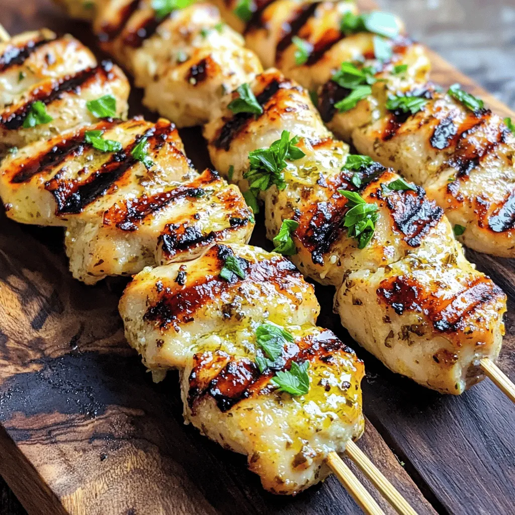 Für die Knoblauch Parmesan Hähnchenspieße brauchst du frische Zutaten. Hier ist eine Liste: - 450 g Hähnchenbrust, in 2,5 cm große Würfel geschnitten - 3 Esslöffel Olivenöl - 4 Knoblauchzehen, fein gehackt - 120 g geriebener Parmesan - 1 Teelöffel getrockneter Oregano - 1 Teelöffel Paprika (geräuchert oder süß) - 1/2 Teelöffel schwarzer Pfeffer - 1/2 Teelöffel Salz - Frische Petersilie, gehackt (zum Garnieren) - Spieße (aus Holz oder Metall) Diese Zutaten sorgen für viel Geschmack und Textur. Das Hähnchen wird zart und saftig. Die Marinade ist der Schlüssel zu gutem Geschmack. Du mischst Olivenöl, Knoblauch, Parmesan, Oregano, Paprika, Pfeffer, und Salz. Achte darauf, alles gut zu vermengen. Die Marinade gibt deinem Hähnchen ein tolles Aroma. Marinieren hilft, die Aromen tief in das Fleisch eindringen zu lassen. Hier sind die Utensilien, die du brauchst: - Eine große Rührschüssel - Grill oder Grillpfanne - Grillmatte oder Öl zum Einfetten - Holz- oder Metallspieße - Frischhaltefolie Mit diesen Werkzeugen kannst du die Hähnchenspieße einfach und schnell zubereiten. Wenn du alle Zutaten und Utensilien bereit hast, bist du bereit für das Kochen. Probiere auch die [Full Recipe] für alle Details! Um den besten Geschmack zu erhalten, marinieren wir das Hähnchen. Du nimmst eine große Schüssel und gibst das Olivenöl, den fein gehackten Knoblauch, den geriebenen Parmesan, Oregano, Paprika, schwarzen Pfeffer und Salz hinein. Rühre alles gut um, bis eine glatte Marinade entsteht. Jetzt kommen die Hähnchenwürfel dazu. Achte darauf, dass sie gut mit der Marinade bedeckt sind. Decke die Schüssel mit Frischhaltefolie ab. Lass das Hähnchen mindestens 30 Minuten oder bis zu 2 Stunden im Kühlschrank. Das macht das Hähnchen zart und geschmackvoll. Während das Hähnchen mariniert, bereite die Spieße vor. Nimm deine Holz- oder Metallspieße und stecke die marinierten Hähnchenwürfel auf. Lass zwischen den Stücken etwas Platz. So garen sie gleichmäßig und bekommen schöne Grillstreifen. Wenn du Holzspieße verwendest, weiche sie vorher in Wasser ein. Das verhindert, dass sie beim Grillen anbrennen. Heize deinen Grill oder eine Grillpfanne auf mittelhohe Hitze vor. Benutze eine Grillmatte oder etwas Öl, damit das Hähnchen nicht kleben bleibt. Sobald der Grill heiß ist, lege die Spieße darauf. Grill die Hähnchenspieße etwa 10-12 Minuten lang. Wende sie regelmäßig, damit sie gleichmäßig garen. Wenn das Hähnchen schön gebräunt ist, nimm die Spieße vom Grill. Lass sie ein paar Minuten ruhen. Das hilft, die Säfte im Hähnchen zu halten. Vor dem Servieren kannst du die Spieße mit frischer, gehackter Petersilie garnieren. So sieht es toll aus und schmeckt frisch! Um den besten Geschmack zu erzielen, marinieren Sie die Hähnchenwürfel mindestens 30 Minuten. Für noch mehr Geschmack empfehle ich, sie bis zu 2 Stunden im Kühlschrank zu lassen. So kann das Hähnchen die Aromen gut aufnehmen. Probieren Sie verschiedene Zeiten aus, um herauszufinden, was Ihnen am besten gefällt. Der Schlüssel für saftiges Hähnchen liegt in der Grilltechnik. Stellen Sie sicher, dass der Grill heiß ist, bevor Sie die Spieße auflegen. Wenden Sie die Spieße regelmäßig, damit sie gleichmäßig garen. Nutzen Sie eine Grillmatte oder etwas Öl, damit das Hähnchen nicht kleben bleibt. Dies hilft, die Säfte im Hähnchen zu bewahren und gibt Ihnen zarte Stücke. Ein häufiger Fehler ist, dass Hähnchen zu lange auf dem Grill bleibt. Achten Sie darauf, die Spieße nach 10-12 Minuten zu überprüfen. Ein weiteres Problem ist das Überladen der Spieße. Lassen Sie genug Platz zwischen den Hähnchenstücken, damit die Hitze gut zirkulieren kann. Vermeiden Sie auch, die Marinade wegzuwerfen. Sie können sie nach dem Grillen als Sauce verwenden, wenn Sie sie vorher abkochen. Für die genauen Schritte und Zutaten schauen Sie sich das vollständige Rezept für Knoblauch Parmesan Hähnchenspieße an. {{image_4}} Wenn Sie eine vegetarische Variante der Knoblauch Parmesan Hähnchenspieße suchen, probieren Sie Gemüse. Zucchini, Paprika und Champignons eignen sich gut. Schneiden Sie das Gemüse in Stücke, die ähnlich groß sind wie die Hähnchenstücke. Marinieren Sie das Gemüse in der gleichen Mischung aus Olivenöl, Knoblauch und Parmesan. Grillen Sie die Spieße für etwa 8-10 Minuten. Das Gemüse wird zart und nimmt die Aromen auf. Es gibt viele Alternativen zu Hähnchen. Tofu ist eine gute Wahl für eine proteinreiche Option. Wählen Sie festen Tofu und schneiden Sie ihn in Würfel. Marinieren Sie ihn wie das Hähnchen. Auch Garnelen sind eine köstliche Option. Sie benötigen weniger Zeit zum Grillen, etwa 5-7 Minuten. Sie erhalten einen leckeren Geschmack, der gut zu Knoblauch und Parmesan passt. Experimentieren Sie mit verschiedenen Gewürzen, um neuen Geschmack zu entdecken. Fügen Sie italienische Kräuter wie Basilikum oder Thymian hinzu. Für einen schärferen Kick können Sie Chiliflocken oder Cayennepfeffer verwenden. Wenn Sie einen rauchigen Geschmack mögen, probieren Sie geräucherten Paprika. Jede Kombination bringt eine spezielle Note in die Spieße und macht sie einzigartig. Finden Sie die Mischung, die Ihnen am besten gefällt, und genießen Sie die Vielfalt. Wenn Sie das vollständige Rezept sehen möchten, schauen Sie sich die Details für Knoblauch Parmesan Hähnchenspieße an. Um die Reste deiner Knoblauch Parmesan Hähnchenspieße frisch zu halten, lege sie in einen luftdichten Behälter. So bleibt der Geschmack erhalten. Stelle sicher, dass die Spieße abgekühlt sind, bevor du sie verpackst. Wenn du sie in den Kühlschrank stellst, kannst du sie bis zu drei Tage genießen. Im Kühlschrank halten sich die Hähnchenspieße drei Tage. Wenn du sie länger aufbewahren möchtest, friere sie ein. In einem gefrierfesten Behälter halten sie bis zu drei Monate. Achte darauf, die Spieße gut zu verpacken, um Gefrierbrand zu vermeiden. Zum Aufwärmen der Hähnchenspieße ist die Pfanne ideal. Erhitze sie bei mittlerer Hitze, damit sie gleichmäßig warm werden. Du kannst auch den Ofen nutzen. Lege die Spieße auf ein Backblech und erhitze sie bei 180 Grad Celsius für etwa 10-15 Minuten. So bleiben sie saftig und lecker. Die Hähnchenspieße sollten mindestens 30 Minuten marinieren. Das gibt dem Hähnchen Zeit, die Aromen aufzunehmen. Wenn du mehr Zeit hast, lasse sie bis zu 2 Stunden marinieren. So wird das Hähnchen noch zarter und geschmackvoller. Ich empfehle, die Spieße im Kühlschrank zu marinieren, um die Frische zu bewahren. Ja, die Spieße können auch im Ofen gebacken werden. Heize den Ofen auf 200 Grad Celsius vor. Lege die Spieße auf ein Backblech mit Backpapier. Backe sie für etwa 15-20 Minuten. Drehe sie nach der Hälfte der Zeit um, damit sie gleichmäßig garen. So hast du leckere Knoblauch Parmesan Hähnchenspieße, auch ohne Grill. Zu den Knoblauch Parmesan Hähnchenspießen passen viele Beilagen gut. Hier sind einige meiner Favoriten: - Gegrilltes Gemüse - Knoblauchbrot - Kartoffelsalat - Frischer grüner Salat - Reis oder Quinoa Diese Beilagen ergänzen den Geschmack der Spieße perfekt und machen dein Gericht rundum lecker. Für das beste Ergebnis, probiere sie alle aus! Weitere Rezepte kannst du im [Full Recipe] finden. Die Knoblauch Parmesan Hähnchenspieße sind einfach und lecker. Du hast gelernt, welche Zutaten und Gewürze du brauchst. Wir haben die Schritte zum Marinieren und Grillen besprochen. Denk daran, die Tipps zu beachten, um Fehler zu vermeiden und das Hähnchen saftig zu halten. Du kannst auch Variationen ausprobieren, zum Beispiel vegetarische Optionen. Reste sind leicht zu lagern und aufzuwärmen. Mit diesen Ideen bereitest du schnell köstliche Spieße für jeden Anlass vor. Genieß das Kochen und lass dein Essen glänzen!