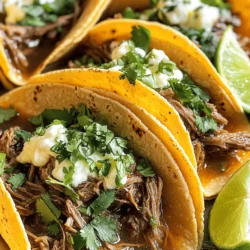 Um köstliche Crockpot Birria Tacos zu machen, benötigen Sie die folgenden Zutaten: - 900 g Rinderbrust, in große Stücke geschnitten - 4 getrocknete Guajillo-Paprika - 2 getrocknete Ancho-Paprika - 4 Knoblauchzehen, fein gehackt - 1 Zwiebel, geviertelt - 1 Esslöffel gemahlener Kreuzkümmel - 1 Esslöffel getrockneter Oregano - 500 ml Rinderbrühe - 1 Esslöffel Apfelessig - Salz und Pfeffer nach Geschmack - Mais-Tortillas - Frischer Koriander, gehackt (zum Garnieren) - Limettenspalten (zum Servieren) - Geriebener Mozzarella oder Queso Fresco (optional) Diese Zutaten sind der Schlüssel für den vollen Geschmack. Die Gewürze bringen Tiefe in die Birria. Guajillo- und Ancho-Paprika geben eine schöne Farbe und einen fruchtigen Geschmack. Kreuzkümmel und Oregano fügen erdige Noten hinzu. Rinderbrühe ist wichtig für die Basis. Sie sorgt dafür, dass das Fleisch zart und saftig bleibt. Die Brühe verstärkt die Aromen und macht die Tacos unwiderstehlich. Die Toppings sind das i-Tüpfelchen für die Tacos. Frischer Koriander bringt Frische. Limettensaft gibt einen spritzigen Kick. Geriebener Mozzarella oder Queso Fresco sorgt für Cremigkeit. Diese Toppings machen die Birria Tacos komplett. Für das beste Ergebnis, verwenden Sie frische Zutaten. Das steigert den Genuss und lässt die Tacos noch besser schmecken. Die Kombination aus zartem Fleisch und frischen Toppings ist einfach unwiderstehlich. Probieren Sie das Rezept aus dem [Full Recipe]. Zuerst weiche ich die Guajillo- und Ancho-Paprika ein. Ich koche 500 ml Wasser in einem kleinen Topf. Dann füge ich die Paprika hinzu und lasse sie 10 Minuten köcheln. Nach der Kochzeit nehme ich sie vom Herd. Jetzt lasse ich sie abtropfen und ein wenig abkühlen. In einem Mixer gebe ich die weichen Paprika, den gehackten Knoblauch, die geviertelte Zwiebel, den Kreuzkümmel, den Oregano und den Apfelessig. Wenn die Mischung zu dick ist, füge ich etwas Rinderbrühe hinzu. Ich püriere alles, bis eine glatte Paste entsteht. Ich würze die Rinderstücke mit Salz und Pfeffer. Dann lege ich das Fleisch in den Crockpot. Ich gieße die Paprikasauce über das Fleisch. Danach füge ich die restliche Rinderbrühe hinzu, sodass das Fleisch gut bedeckt ist. Ich decke den Crockpot ab und lasse alles 8 Stunden auf niedriger Stufe garen. Nach dem Garen nehme ich das Rindfleisch heraus und zerkleinere es mit zwei Gabeln. Ich gebe es zurück in den Crockpot. Dann bereite ich die Mais-Tortillas vor und fülle sie mit dem zerrissenen Fleisch. Schließlich garniere ich die Tacos mit frischem Koriander und serviere sie mit Limettenspalten. Für das vollständige Rezept, schau dir die [Full Recipe] an. Um zartes Rindfleisch zu erhalten, ist die Garzeit wichtig. Garen Sie das Fleisch mindestens 8 Stunden. Das langsame Kochen im Crockpot hilft, das Fleisch weich zu machen. Würzen Sie das Rindfleisch gut mit Salz und Pfeffer. So nehmen die Aromen besser auf. Fügen Sie die Brühe hinzu, bis das Fleisch vollständig bedeckt ist. Dies sorgt für saftiges und aromatisches Fleisch. Für die besten Tacos verwenden Sie frische Mais-Tortillas. Erwärmen Sie die Tortillas kurz in einer Pfanne. So werden sie weich und flexibel. Sie können auch Weizentortillas verwenden, wenn Sie möchten. Die Wahl der Tortillas beeinflusst den Geschmack. Achten Sie darauf, sie nicht zu lange zu erhitzen, damit sie nicht brechen. Die Brühe ist der Schlüssel zu vollem Geschmack. Nutzen Sie die Brühe aus dem Crockpot, um die Tacos zu füllen. Diese Brühe enthält alle Aromen des Rindfleischs. Sie können auch zusätzliche Brühe verwenden, um die Tacos feuchter zu machen. So wird jeder Bissen noch besser. Experimentieren Sie mit der Menge, um Ihren persönlichen Geschmack zu treffen. {{image_4}} Wenn Sie eine vegetarische oder vegane Option suchen, können Sie das Fleisch leicht ersetzen. Nutzen Sie stattdessen Jackfruit oder Linsen. Jackfruit hat eine tolle Textur und nimmt Aromen gut auf. Linsen sind nahrhaft und geben einen herzhaften Geschmack. Diese Alternativen machen die Tacos genauso schmackhaft! Neben Rinderbrust können Sie auch andere Fleischsorten verwenden. Ziegenfleisch ist eine traditionelle Wahl in Mexiko und hat einen einzigartigen Geschmack. Hähnchen ist eine leichtere Option, die schnell kocht. Für einen besonderen Genuss probieren Sie Schweinefleisch. Das bringt viel Saftigkeit und Geschmack in die Tacos. Die Gewürze sind wichtig für den Geschmack der Birria Tacos. Sie können die Menge der Paprika anpassen, um die Schärfe zu verändern. Mögen Sie es würziger? Fügen Sie Chili-Pulver hinzu. Für mildere Tacos verwenden Sie weniger Gewürze. Experimentieren Sie mit Kräutern wie frischem Thymian oder Basilikum für neue Geschmackserlebnisse. Um die übrig gebliebenen Tacos richtig zu lagern, lege sie in einen luftdichten Behälter. Achte darauf, die Tacos vor dem Lagern abzudecken. Das hilft, die Feuchtigkeit zu halten und die Tacos frisch zu halten. Du kannst sie auch in Frischhaltefolie wickeln. So bleiben die Aromen gut erhalten. Lagere die Tacos im Kühlschrank und verbrauche sie innerhalb von drei Tagen. Wenn du mehr Tacos hast, kannst du sie auch einfrieren. Zuerst lasse die Tacos abkühlen. Leg sie in einen gefrierfesten Behälter oder in Gefrierbeutel. Trenne die Tortillas vom Fleisch, um die Textur zu bewahren. So bleiben die Tacos saftig. Du kannst sie bis zu drei Monate im Gefrierfach aufbewahren. Beschrifte die Behälter mit dem Datum, um den Überblick zu behalten. Um die Reste aufzuwärmen, nutze eine Pfanne. Erhitze die Tacos bei mittlerer Hitze, bis sie warm sind. Du kannst auch etwas Brühe hinzufügen, um sie saftig zu halten. Alternativ kannst du sie in der Mikrowelle erwärmen. Lege die Tacos auf einen Teller und decke sie mit einem feuchten Papiertuch ab. So bleibt die Feuchtigkeit erhalten. Erhitze sie in 30-Sekunden-Intervallen, bis sie warm sind. Birria Tacos können scharf sein, aber das hängt von den Paprika ab. Ich benutze Guajillo- und Ancho-Paprika. Diese sind nicht sehr scharf. Sie geben viel Geschmack, ohne zu brennen. Wenn du mehr Schärfe magst, füge Jalapeños oder andere scharfe Paprika hinzu. Du kannst auch die Menge der Guajillo-Paprika ändern, um es milder zu machen. Das Rezept ergibt etwa 8 Tacos. Es hängt von der Größe der Tortillas ab. Wenn du große Tortillas verwendest, kannst du vielleicht weniger Portionen machen. Du kannst auch mehr Fleisch hinzufügen, wenn du mehr Gäste hast. Diese Tacos sind perfekt für eine kleine Feier oder ein Familienessen. Ja, du kannst Crockpot Birria Tacos im Voraus machen. Das Fleisch schmeckt am besten, wenn es einige Stunden oder sogar über Nacht mariniert. Du kannst die Paprika und die Marinade einen Tag vorher zubereiten. Das macht die Zubereitung am Tag des Servierens einfacher. Du kannst die Tacos auch vor dem Servieren aufwärmen. Sie bleiben köstlich und saftig! Für das vollständige Rezept, schau dir bitte die [Full Recipe]. Crockpot Birria Tacos verbinden viele Dinge: leckere Zutaten, einfache Zubereitung und große Vielfalt. Wir haben die nötigen Zutaten, die perfekte Marinade und die besten Tipps behandelt. Ob mit Rindfleisch oder als vegane Variante, du kannst sie nach deinem Geschmack anpassen. Reste lassen sich leicht lagern und aufwärmen. Trau dich, diese köstlichen Tacos zuzubereiten und teile sie mit anderen. Sie sind ein Hit bei jedem Essen!