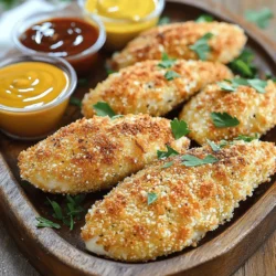 Für die knusprigen Hähnchenstreifen benötigst du einige einfache Zutaten. Diese sind: - 450 g Hähnchenbruststreifen - 240 ml Buttermilch - 180 g Panko-Brösel - 50 g geriebener Parmesan Hähnchenbrust ist zart und saftig. Buttermilch macht das Fleisch noch zarter. Panko-Brösel sorgen für den perfekten Crunch. Parmesan gibt einen tollen Geschmack. Die richtigen Gewürze machen einen großen Unterschied. Hier sind die, die du brauchst: - 1 Teelöffel Knoblauchpulver - 1 Teelöffel Zwiebelpulver - 1 Teelöffel Paprika - 1 Teelöffel Salz - 1/2 Teelöffel schwarzer Pfeffer Knoblauch- und Zwiebelpulver bringen einen herzhaften Geschmack. Paprika sorgt für eine schöne Farbe. Salz und Pfeffer runden alles ab und machen die Hähnchenstreifen lecker. Panko-Brösel sind wichtig für die Knusprigkeit. Sie sind leichter und luftiger als normale Brösel. Das gibt den Hähnchenstreifen eine tolle Textur. Wenn du sie backst, werden sie goldbraun und knusprig. Diese Brösel nehmen auch gut die Gewürze auf. Das sorgt für einen intensiveren Geschmack. Nutze Panko-Brösel für das beste Ergebnis in diesem Rezept. Du findest das vollständige Rezept in der Übersicht. Für die Marinade mische ich Buttermilch, Knoblauchpulver, Zwiebelpulver, Paprika, Salz und Pfeffer in einer großen Schüssel. Diese Mischung gibt den Hähnchenstreifen viel Geschmack und Zartheit. Die Hähnchenstreifen kommen dann in die Marinade. Du solltest sicherstellen, dass sie gut bedeckt sind. Ich lasse sie mindestens 30 Minuten im Kühlschrank. Für einen stärkeren Geschmack ist eine Marinierzeit von bis zu 2 Stunden ideal. Sobald die Hähnchenstreifen mariniert sind, nehme ich sie heraus und lasse die überschüssige Flüssigkeit abtropfen. In einer separaten Schüssel vermische ich Panko-Brösel mit geriebenem Parmesan. Das Panko macht die Streifen knusprig. Ich wälze jeden Hähnchenstreifen in der Panko-Mischung und drücke leicht, damit die Brösel gut haften. Die panierten Streifen lege ich auf ein Backblech. Ein leichter Sprühnebel aus Olivenöl-Sprayspray sorgt für zusätzliche Knusprigkeit. Ich heize den Ofen auf 200°C vor. Die panierten Hähnchenstreifen backe ich dann für 20-25 Minuten. Sie sind fertig, wenn sie goldbraun sind und eine Innentemperatur von 74°C erreicht haben. Nach dem Backen lasse ich sie für ein paar Minuten abkühlen. So bleiben sie saftig und lecker. Für das vollständige Rezept kannst du die [Full Recipe] ansehen. Um die perfekte Knusprigkeit zu erreichen, ist die Auswahl der richtigen Panade wichtig. Panko-Brösel geben den Hähnchenstreifen eine luftige und knusprige Textur. Sprühe die Oberseite leicht mit Olivenöl-Sprayspray, bevor du sie backst. Das Öl hilft, eine goldbraune Farbe zu erzielen und macht die Streifen extra knusprig. Wenn du keine Buttermilch hast, gibt es einfache Alternativen. Mische einfach einen Becher Milch mit einem Esslöffel Zitronensaft oder Essig. Lass die Mischung ein paar Minuten stehen, bis sie dick wird. Joghurt ist auch eine gute Option. Er bringt einen tollen Geschmack und macht die Hähnchenstreifen zart. Ein häufiger Fehler ist, die Hähnchenstreifen nicht lange genug in der Marinade zu lassen. Lasse sie mindestens 30 Minuten marinieren, besser jedoch bis zu 2 Stunden. Achte darauf, die Brösel gut auf die Hähnchenstreifen zu drücken, damit sie haften. Überfülle das Backblech nicht, um eine gleichmäßige Hitzeverteilung zu gewährleisten. Für das beste Ergebnis befolge die Schritte in der [Full Recipe]. {{image_4}} Um deine Hähnchenstreifen würziger zu machen, füge mehr Gewürze hinzu. Du kannst einen Teelöffel Cayennepfeffer verwenden. Er sorgt für eine angenehme Schärfe. Auch etwas Kreuzkümmel kann den Geschmack vertiefen. Experimentiere mit Paprikapulver oder italienischen Kräutern. So kreierst du deine eigene, scharfe Version. Für eine glutenfreie Variante nutze glutenfreie Panko-Brösel. Diese bieten die gleiche Knusprigkeit wie normale Brösel. Achte darauf, dass die anderen Zutaten auch glutenfrei sind. So bleiben die Hähnchenstreifen für alle geeignet. Du kannst auch gemahlene Mandeln verwenden. Diese geben einen besonderen Geschmack und eine tolle Textur. Wenn du eine pflanzliche Option wünschst, ersetze das Hähnchen mit Tofu oder Seitan. Schneide sie in Streifen und mariniere sie wie im Rezept. Tofu nimmt die Aromen gut auf. Panier die Streifen wie die Hähnchenstreifen. Backe sie für eine knusprige vegane Variante. So kannst du alle Geschmäcker genießen. Wenn du Hähnchenstreifen übrig hast, lagere sie in einem luftdichten Behälter. Lege ein Papiertuch unten hinein. Das hilft, die Feuchtigkeit aufzusaugen. So bleiben die Streifen knusprig. Du kannst sie im Kühlschrank bis zu drei Tage aufbewahren. Achte darauf, die Reste schnell zu kühlen. Dies hält sie frisch und gut. Um die Hähnchenstreifen einzufrieren, lege sie auf ein Backblech. Stelle sicher, dass sie sich nicht berühren. Friere sie für etwa zwei Stunden ein. Danach packe sie in einen luftdichten Beutel. Du kannst sie bis zu drei Monate im Gefrierfach lagern. Wenn du sie später nutzen möchtest, lasse sie über Nacht im Kühlschrank auftauen. Um die Hähnchenstreifen wieder aufzuwärmen, nutze den Ofen. Heize ihn auf 180°C vor. Lege die Streifen auf ein Backblech und backe sie für 10 bis 15 Minuten. So werden sie wieder knusprig. Vermeide die Mikrowelle. Dort werden sie oft weich und verlieren ihre Textur. Genieße die knusprigen Hähnchenstreifen wie frisch zubereitet, sogar beim Aufwärmen! Für das vollständige Rezept, schau dir die [Full Recipe] an. Du kannst die Hähnchenstreifen in einem luftdichten Behälter bis zu drei Tage im Kühlschrank aufbewahren. Achte darauf, sie gut zu kühlen, damit sie frisch bleiben. Wenn du die Streifen länger aufbewahren möchtest, friere sie ein. So halten sie bis zu drei Monate. Achte darauf, sie gut in Folie oder einem Gefrierbeutel zu verpacken. Ja, du kannst die Hähnchenstreifen auch im Airfryer machen! Heize den Airfryer auf 200°C vor. Lege die panierten Hähnchenstreifen in den Korb. Stelle den Timer auf 15-20 Minuten ein. Wende sie nach der Hälfte der Zeit, damit sie gleichmäßig knusprig werden. Diese Methode macht sie besonders lecker und spart Zeit. Die besten Dips ergänzen den Geschmack der Hähnchenstreifen. Hier sind einige meiner Favoriten: - Honig-Senf - BBQ-Sauce - Ranch-Dressing - Sriracha-Mayo - Guacamole Jeder Dip bietet einen einzigartigen Geschmack und macht das Essen noch mehr Spaß. Probiere sie alle aus und finde deinen Favoriten! Für das gesamte Rezept schau dir die [Full Recipe] an. Zusammenfassend haben wir die besten Zutaten und Schritte für knusprige Hähnchenstreifen beleuchtet. Wir sprachen über die Wichtigkeit von Panko-Bröseln und passenden Gewürzen. Außerdem gab es wertvolle Tipps zur perfekten Textur und mögliche Varianten für jeden Geschmack. Denke daran, deine Reste richtig zu lagern und zu genießen. Knusprige Hähnchenstreifen sind einfach zuzubereiten und bieten viele Möglichkeiten. Jetzt kannst du loslegen und deine eigenen köstlichen Kreationen schaffen!