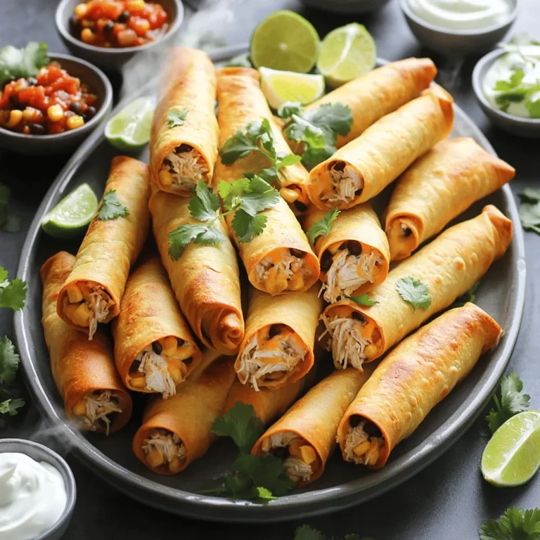 Für die Ofen-gebackenen Hähnchen-Taquitos benötigst du: - 2 Tassen gekochtes Hähnchen, zerkleinert - 1 Tasse geriebener Cheddar-Käse - 1 Tasse schwarze Bohnen, abgespült und abgetropft - 1/2 Tasse Maiskörner (frisch oder gefroren) - 1/4 Tasse frischer Koriander, gehackt - 1 Teelöffel gemahlener Kreuzkümmel - 1 Teelöffel Chili-Pulver - 1/2 Teelöffel Knoblauchpulver - 1/2 Teelöffel Zwiebelpulver - Salz und Pfeffer nach Geschmack - 12 kleine Maistortillas - Olivenöl-Spray - Salsa und Sauerrahm zum Servieren Die Wahl der Zutaten ist wichtig für den Geschmack. Verwende frisches Hähnchen für das beste Ergebnis. Gekochtes Hähnchen aus der Dose ist eine schnelle Option, hat aber weniger Geschmack. Achte darauf, die Bohnen gut abzuspülen. Dadurch werden sie nicht zu feucht und die Taquitos bleiben knusprig. Der Cheddar-Käse sollte gut schmelzen. So bleibt die Füllung schön saftig. Falls du keine schwarzen Bohnen hast, kannst du Kidneybohnen verwenden. Diese schmecken ähnlich und geben eine tolle Textur. In der Not kannst du auch Hähnchenbrust durch Putenbrust ersetzen. Für eine milde Käse-Alternative geht auch Mozzarella. Wenn du keinen frischen Koriander magst, probiere Petersilie oder Schnittlauch. Beginnen wir mit der Hähnchenfüllung. Nehmen Sie eine große Schüssel. Geben Sie zwei Tassen gekochtes Hähnchen hinein. Zerkleinern Sie das Hähnchen gut. Fügen Sie dann eine Tasse geriebenen Cheddar-Käse hinzu. Dazu kommen eine Tasse schwarze Bohnen, die Sie vorher abgespült haben. Geben Sie auch eine halbe Tasse Maiskörner dazu. Frischer Koriander gibt Geschmack, also fügen Sie ein Viertel Tasse hinzu. Jetzt kommen die Gewürze. Geben Sie einen Teelöffel gemahlenen Kreuzkümmel, einen Teelöffel Chili-Pulver, und die anderen Gewürze hinein. Mischen Sie alles gut zusammen. Schmecken Sie die Mischung mit Salz und Pfeffer ab. Diese Füllung ist die Basis für Ihre Taquitos. Jetzt bereiten wir die Tortillas vor. Nehmen Sie zwölf kleine Maistortillas. Wickeln Sie sie in ein feuchtes Papiertuch. Dies hilft, die Tortillas weich zu machen. Erhitzen Sie sie in der Mikrowelle für 30 Sekunden. So werden sie geschmeidig. Dies erleichtert das Rollen der Taquitos. Stellen Sie sicher, dass sie warm sind, aber nicht zu heiß, um sich nicht zu verbrennen. Nun kommen wir zum Rollen der Taquitos. Nehmen Sie eine Tortilla, und geben Sie etwa zwei Esslöffel der Hähnchenmischung auf das untere Drittel. Rollen Sie die Tortilla straff auf. Klappen Sie dabei die Seiten ein, damit die Füllung nicht herausfällt. Legen Sie die gerollten Taquitos mit der Naht nach unten auf ein Backblech. Das Blech sollte mit Backpapier ausgelegt sein. Besprühen Sie die Taquitos mit Olivenöl-Spray. Dies gibt ihnen eine schöne, knusprige Oberfläche. Backen Sie die Taquitos dann im vorgeheizten Ofen bei 220°C für 15 bis 20 Minuten. Achten Sie darauf, dass sie goldbraun werden. Nach dem Backen lassen Sie sie kurz abkühlen. Servieren Sie die warmen Taquitos mit Salsa und Sauerrahm aus einer Schale. Für das komplette Rezept können Sie [Full Recipe] ansehen. Um deine Taquitos knusprig zu machen, beachte diese Tipps: - Ofentemperatur: Stelle deinen Ofen auf 220°C (425°F) ein. Diese hohe Hitze hilft, die Taquitos goldbraun zu backen. - Olivenöl-Spray: Sprühe die Taquitos leicht mit Olivenöl. Dies gibt der Haut eine schöne, knusprige Textur. - Richtige Tortillas: Verwende kleine Maistortillas. Sie sind dünner und backen besser knusprig. - Abstand halten: Lege die Taquitos auf das Backblech mit etwas Abstand. So kann die Luft zirkulieren und sie werden gleichmäßig knusprig. Hier sind einige Fehler, die du vermeiden solltest: - Zu viel Füllung: Fülle die Tortillas nicht zu voll. Andernfalls reißen sie beim Rollen. - Kaltes Hähnchen: Stelle sicher, dass das Hähnchen warm ist, bevor du es in die Tortillas gibst. Kaltes Fleisch macht die Tortillas brüchig. - Nicht genug Backzeit: Lass die Taquitos lange genug im Ofen. Wenn sie nicht knusprig sind, backe sie ein paar Minuten länger. - Zu eng rollen: Rolle die Taquitos nicht zu fest. Sie brauchen etwas Platz, um sich beim Backen auszudehnen. Taquitos sind sehr vielseitig. Hier sind einige Ideen, wie du sie servieren kannst: - Dips: Biete Salsa und Sauerrahm in kleinen Schalen an. So kann jeder nach Belieben dippen. - Salat: Serviere einen frischen Salat als Beilage. Das gibt einen tollen Kontrast zur Knusprigkeit. - Toppings: Garniere die Taquitos mit frischem Koriander oder Limettensaft für zusätzlichen Geschmack. - Beilagen: Reis oder Bohnen passen gut zu den Taquitos. Sie machen das Gericht noch sättigender. Für das vollständige Rezept schau dir die [Full Recipe] an. {{image_4}} Wenn Sie eine vegetarische Variante der Taquitos wollen, ersetzen Sie das Hähnchen. Verwenden Sie stattdessen 2 Tassen Quinoa oder Tofu. Fügen Sie auch mehr Gemüse hinzu, wie Paprika oder Zucchini. Diese Zutaten bieten einen tollen Geschmack. Die Textur bleibt ebenso knusprig und lecker. Um den Taquitos mehr Geschmack zu geben, probieren Sie verschiedene Gewürze aus. Fügen Sie 1 Teelöffel Paprikapulver oder Cayennepfeffer hinzu. Diese Gewürze bringen eine schöne Schärfe mit sich. Für einen süßeren Geschmack können Sie 1 Teelöffel Honig oder Agavendicksaft verwenden. Experimentieren Sie mit Ihren Lieblingskräutern, um neue Aromen zu entdecken. Die richtigen Beilagen machen Ihr Essen noch besser. Servieren Sie die Taquitos mit frischer Guacamole oder einer fruchtigen Mango-Salsa. Diese Beilagen bringen frische Aromen. Auch eine einfache Tomatensalsa passt sehr gut. Für einen zusätzlichen Crunch können Sie einige Nachos oder einen frischen Salat dazugeben. Dies macht Ihr Gericht bunt und einladend. Wenn Sie einige Taquitos übrig haben, lagern Sie sie in einem luftdichten Behälter. Achten Sie darauf, dass sie vollständig abgekühlt sind, bevor Sie sie verpacken. So bleiben sie frisch. Sie können auch Backpapier zwischen die Taquitos legen, um ein Ankleben zu verhindern. Um die Taquitos wieder knusprig zu machen, heizen Sie den Ofen auf 190°C (375°F) vor. Legen Sie die Taquitos auf ein Backblech. Backen Sie sie für etwa 10 bis 12 Minuten. Dies hilft, die Knusprigkeit zu erhalten. Sie können auch eine Pfanne verwenden. Erhitzen Sie etwas Öl und braten Sie die Taquitos für einige Minuten, bis sie warm sind. Im Kühlschrank halten sich die Taquitos etwa 3 bis 4 Tage. Wenn Sie sie länger aufbewahren möchten, frieren Sie sie ein. Wickeln Sie jede Taquito in Alufolie oder Frischhaltefolie. Im Gefrierschrank können sie bis zu 3 Monate halten. Zum Auftauen lassen Sie sie einfach im Kühlschrank über Nacht stehen. Sie können die Taquitos im Kühlschrank bis zu drei Tage aufbewahren. Legen Sie sie in einen luftdichten Behälter. Wenn Sie möchten, können Sie sie auch einfrieren. In diesem Fall halten sie bis zu drei Monate. Achten Sie darauf, die Taquitos vor dem Einfrieren gut einzuwickeln, damit sie nicht austrocknen. Denken Sie daran, dass die Konsistenz beim Auftauen leicht anders sein kann. Ja, Sie können die Taquitos im Voraus zubereiten. Machen Sie die Füllung und rollen Sie die Taquitos. Legen Sie sie dann auf ein Backblech und decken Sie sie ab. Sie können sie bis zu einem Tag im Kühlschrank lagern. Wenn Sie bereit sind, sie zu backen, nehmen Sie sie einfach heraus und backen Sie sie wie im Rezept beschrieben. Das macht die Zubereitung am Abend viel einfacher. Um glutenfreie Taquitos zu machen, verwenden Sie glutenfreie Tortillas. Viele Marken bieten diese an. Überprüfen Sie die Zutatenliste, um sicherzustellen, dass sie keine glutenhaltigen Bestandteile haben. Die Füllung selbst ist glutenfrei, solange Sie keine glutenhaltigen Gewürze oder Saucen hinzufügen. So können alle genießen, ohne sich um Gluten sorgen zu müssen. Diese Anleitung zeigt, wie man köstliche Taquitos zubereitet. Wir haben die besten Zutaten und ihre möglichen Ersatzstoffe besprochen. Die Schritt-für-Schritt-Anleitung hilft beim Zubereiten und Backen. Zudem gibt es nützliche Tipps für Knusprigkeit und Fehlervermeidung. Varianten bieten Optionen für Vegetarier und neue Geschmackserlebnisse. Schließlich helfen die Lagerinformationen, die Taquitos frisch zu halten. Jetzt bist du bereit, deine Taquitos perfekt zuzubereiten und zu genießen!