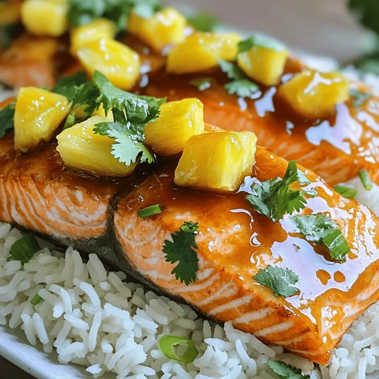 - 4 Lachsfilets (je 170 g) - 1 Tasse frische Ananas, gewürfelt - 60 ml Honig - 30 ml Sojasauce (oder Kokosaminos für eine glutenfreie Option) Ich wähle frische Lachsfilets, weil sie saftig und zart sind. Die Ananas bringt Süße und Frische ins Gericht. Honig und Sojasauce sorgen für eine perfekte Balance aus Süße und Umami. Diese Zutaten sind einfach zu finden und machen das Gericht besonders lecker. - 1 Esslöffel frischer Ingwer, gehackt - 1 Zehe Knoblauch, gehackt - 1 Esslöffel Limettensaft - Salz und Pfeffer nach Geschmack - 1 Esslöffel Olivenöl - Frischer Koriander zur Garnitur Ingwer und Knoblauch fügen einen tollen Geschmack hinzu. Limettensaft bringt eine schöne Säure, die das Gericht aufhellt. Öl hilft, den Lachs beim Grillen saftig zu halten. Salz und Pfeffer sind wichtig, um den Lachs zu würzen. Frischer Koriander am Ende macht das Gericht noch schöner und frischer. Für die vollständige Anleitung und Zubereitung, schauen Sie sich das Full Recipe an. Zuerst würfeln Sie die frische Ananas. Schneiden Sie die Ananas in kleine Stücke. Diese Stücke geben viel Geschmack. Jetzt mixen Sie die Honig-Glasur. Nehmen Sie eine mittelgroße Schüssel und fügen Sie hinzu: - 1 Tasse frische Ananas, gewürfelt - 60 ml Honig - 30 ml Sojasauce - 1 Esslöffel frischer Ingwer, gehackt - 1 Zehe Knoblauch, gehackt - 1 Esslöffel Limettensaft Rühren Sie alles gut um. Sie brauchen eine gleichmäßige Glasur. Diese Mischung wird den Lachs lecker machen. Heizen Sie Ihren Grill oder eine Pfanne bei mittlerer Hitze vor. Wenn Sie eine Pfanne nutzen, geben Sie 1 Esslöffel Olivenöl hinzu. Während die Pfanne warm wird, würzen Sie die Lachsfilets. Streuen Sie Salz und Pfeffer auf beide Seiten. Legen Sie die Lachsfilets in die heiße Pfanne oder auf den Grill. Wenn die Hautseite vorhanden ist, legen Sie diese nach unten. Bestreichen Sie die Oberseite jedes Filets mit der Honig-Ananas-Glasur. Kochen Sie den Lachs etwa 4-5 Minuten. Dann wenden Sie die Filets vorsichtig. Bestreichen Sie die andere Seite ebenfalls mit mehr Glasur. Kochen Sie den Lachs für weitere 4-5 Minuten. Er sollte durchgegart sein und leicht mit einer Gabel zerfallen. Die Glasur wird karamellisiert, aber nicht verbrannt. Nehmen Sie den Lachs vom Herd. Garnieren Sie ihn mit frischem Koriander und eventuell mit übrig gebliebenen Ananasstücken. Servieren Sie den Honig-Ananas-glasierten Lachs auf einem Bett aus Jasminreis oder mit einem frischen Salat. Für das vollständige Rezept schauen Sie sich die [Full Recipe] an. Um Lachs richtig zu garen, achte auf die Dicke der Filets. Dicke Filets brauchen mehr Zeit. Ein guter Richtwert ist 4-5 Minuten pro Seite bei mittlerer Hitze. Der Lachs ist fertig, wenn er leicht mit einer Gabel zerfällt. Verwende ein Fleischthermometer, um 60 Grad Celsius zu erreichen. So wird der Lachs saftig und zart. Die Honig-Ananas-Glasur kann leicht variiert werden. Du kannst zum Beispiel Limette durch Orange ersetzen. Dies gibt der Glasur eine fruchtige Note. Für mehr Schärfe füge etwas Chili hinzu. Wenn du die Glasur cremiger magst, mische einen Esslöffel Joghurt unter. Das bringt ebenfalls eine interessante Geschmacksnote. Für die Präsentation empfehle ich, den Lachs auf einem Bett aus Jasminreis zu servieren. Das ergibt einen schönen Kontrast zur Glasur. Du kannst auch frisches Gemüse wie Spargel oder Brokkoli dazu reichen. Ein Spritzer der restlichen Glasur über den Lachs macht ihn noch ansprechender. Frischer Koriander als Garnitur bringt Farbe und Geschmack. {{image_4}} Für eine mediterrane Note können Sie Zitronen und frische Kräuter nutzen. Ich empfehle, Zitronensaft über den Lachs zu träufeln. Frische Kräuter wie Rosmarin oder Thymian passen perfekt dazu. Diese Aromen bringen eine angenehme Frische. Sie ergänzen die Süße der Honig-Ananas-Glasur wunderbar. Diese Mischung ist leicht und voller Geschmack. Wenn Sie eine asiatische Note wünschen, fügen Sie Sesam und Frühlingszwiebeln hinzu. Röstet man die Sesamsamen leicht, geben sie einen tollen Crunch. Frühlingszwiebeln sorgen für einen frischen Biss. Sie können auch etwas Sojasauce für mehr Tiefe verwenden. Diese Kombination macht den Lachs noch spannender. Manchmal haben Menschen Allergien oder spezielle Diäten. Für diese Fälle gibt es Alternativen. Zum Beispiel können Sie den Lachs mit einer anderen Fischsorte ersetzen. Forelle oder Kabeljau sind gute Optionen. Wenn Sie keinen Honig verwenden können, probieren Sie Ahornsirup oder Agavendicksaft. Diese Optionen halten den süßen Geschmack der Glasur. Kühlen Sie die Reste des Honig-Ananas-glasierten Lachses sofort ab. Legen Sie die Lachsfilets in einen luftdichten Behälter. So bleiben sie frisch und lecker. Im Kühlschrank hält sich der Lachs bis zu drei Tage. Achten Sie darauf, die Reste nicht länger als nötig aufzubewahren. Um den glasierten Lachs aufzuwärmen, verwenden Sie die Pfanne oder den Ofen. Die Pfanne ist schnell und einfach. Erhitzen Sie etwas Öl. Legen Sie dann den Lachs hinein. Wärmen Sie ihn bei mittlerer Hitze für etwa 3-4 Minuten. Der Ofen kann auch genutzt werden. Heizen Sie ihn auf 180 Grad vor. Wickeln Sie den Lachs in Alufolie und backen Sie ihn für etwa 10-15 Minuten. So bleibt der Lachs saftig. Wenn Sie den Lachs länger aufbewahren möchten, können Sie ihn einfrieren. Wickeln Sie die Lachsfilets gut in Frischhaltefolie ein. Legen Sie sie dann in einen Gefrierbeutel. So bleibt der Lachs bis zu drei Monate frisch. Zum Auftauen legen Sie den Lachs einfach über Nacht in den Kühlschrank. Vermeiden Sie das Auftauen in der Mikrowelle, da dies den Lachs trocken machen kann. Der Lachs sollte insgesamt 8 bis 10 Minuten garen. Wenden Sie ihn nach 4 bis 5 Minuten. Der Lachs ist fertig, wenn er leicht mit einer Gabel zerfällt. Die Haut sollte knusprig und die Glasur schön karamelisiert sein. Achten Sie darauf, den Lachs nicht zu lange zu garen, um ihn saftig zu halten. Ja, Sie können die Glasur im Voraus zubereiten. Mischen Sie einfach die Ananas, den Honig, die Sojasauce, den Ingwer, den Knoblauch und den Limettensaft in einer Schüssel. Bewahren Sie die Mischung in einem luftdichten Behälter im Kühlschrank auf. Sie bleibt frisch für bis zu drei Tage. So sparen Sie Zeit, wenn Sie den Lachs zubereiten. Einige tolle Beilagen sind: - Jasminreis - Quinoa - Grüner Salat - Gedämpftes Gemüse wie Brokkoli oder Spargel - Süßkartoffelpüree Diese Beilagen ergänzen den süßen und herzhaften Geschmack des Lachs. Ja, Honig-Ananas-Glasierter Lachs ist gesund. Lachs enthält gesunde Fette, die gut für das Herz sind. Ananas bringt viele Vitamine und Mineralien mit. Der Honig bietet natürliche Süße, ohne zu viele Kalorien hinzuzufügen. Dieses Gericht ist eine ausgewogene Wahl, die Ihnen Energie gibt. Dieser Artikel gab dir einen klaren Überblick über das Rezept für honig-ananas-glasierten Lachs. Du hast die wichtigen Zutaten, die Zubereitungsschritte sowie nützliche Tipps gelernt. Denke daran, dass perfekte Garzeiten und die richtige Glasur entscheidend sind. Variationen mit unterschiedlichen Aromen bringen Abwechslung auf deinen Teller. Die Lagerung und das Aufwärmen sind einfach, sodass du Reste gut nutzen kannst. Probiere die verschiedenen Optionen aus und finde deine Lieblingsversion. Gesunder Genuss und leckeres Essen warten auf dich!