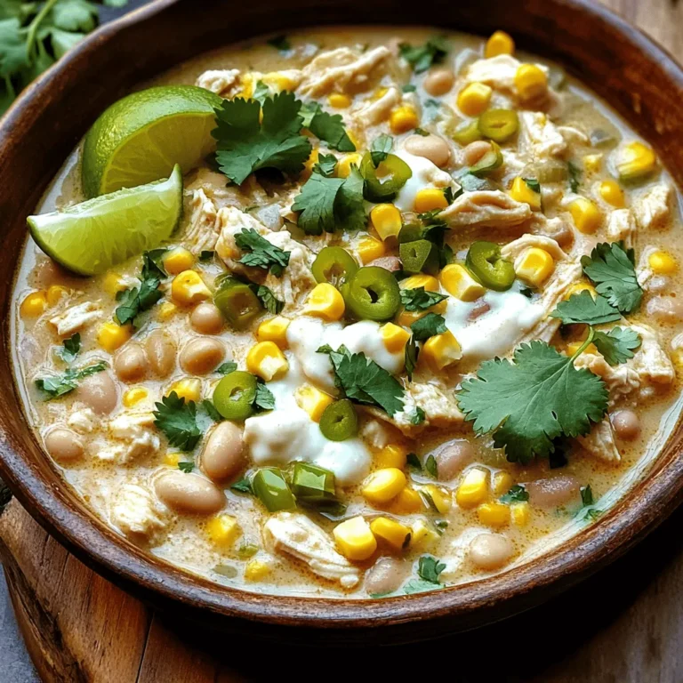 - 450 g Hähnchenbrustfilet ohne Haut und Knochen - 1 Esslöffel Olivenöl - 1 Dose (425 g) weiße Bohnen Die Hauptzutaten bilden die Basis für unseren cremigen weißen Hühner-Chili. Die Hähnchenbrust gibt dem Gericht viel Protein. Olivenöl sorgt für einen reichen Geschmack und hilft beim Anbraten. Weiße Bohnen bringen eine tolle Textur und zusätzliche Nährstoffe. - 1 Esslöffel gemahlener Kreuzkümmel - 240 g Frischkäse, weich - 120 g geriebener Monterey Jack Käse Gewürze verleihen dem Chili seinen tollen Geschmack. Kreuzkümmel bringt eine warme Note. Frischkäse macht das Gericht schön cremig. Monterey Jack Käse sorgt für ein schmelzendes, köstliches Finish. - Frischer Koriander zur Garnitur - Limettenviertel zum Servieren Frischer Koriander bringt Farbe und Frische ins Spiel. Limettenviertel geben einen spritzigen Kick. Diese einfachen Garnituren machen den Chili noch besser. Du kannst die Garnituren nach Belieben hinzufügen. Für das vollständige Rezept schaue dir das Rezept für cremigen weißen Hühner-Chili an. Um den cremigen weißen Hühner-Chili zu machen, musst du zuerst die Zutaten vorbereiten. Hacke eine mittelgroße Zwiebel und zwei Knoblauchzehen klein. Achte darauf, dass die Stücke gleichmäßig sind, damit sie gut garen. Dann würfle 450 g Hähnchenbrustfilet ohne Haut und Knochen. Diese Stücke sollten nicht zu groß sein, damit sie schnell garen. Erhitze in einem großen Topf 1 Esslöffel Olivenöl bei mittlerer Hitze. Gib die gehackte Zwiebel in den Topf und brate sie fünf Minuten lang an. Sie sollte klar und weich sein. Füge dann den gehackten Knoblauch hinzu. Brate ihn für eine weitere Minute, bis der Duft stark wird. Jetzt kommt das gewürfelte Hähnchen dazu. Würze es mit ½ Teelöffel Salz, ½ Teelöffel schwarzem Pfeffer, 1 Esslöffel gemahlenem Kreuzkümmel, 1 Teelöffel Oregano und 1 Teelöffel Chilipulver. Brate das Hähnchen etwa 6 bis 8 Minuten, bis es goldbraun ist. Jetzt ist es Zeit, die anderen Zutaten hinzuzufügen. Gib eine Dose (425 g) weiße Bohnen, 480 ml Hühnerbrühe, 150 g Maiskörner und eine Dose (115 g) gewürfelte grüne Chilis in den Topf. Rühre alles gut um und bringe die Mischung zum Köcheln. Reduziere die Hitze nun auf niedrig. Füge 240 g weichen Frischkäse in den Topf und rühre kräftig um. Der Frischkäse wird schmelzen und eine cremige Basis schaffen. Danach mische schrittweise 120 g geriebenen Monterey Jack Käse unter. Rühre weiter, bis der Käse vollständig geschmolzen ist. Schmecke das Chili ab und füge bei Bedarf mehr Salz oder Gewürze hinzu. Lass das Chili bei niedriger Hitze für 10 bis 15 Minuten köcheln. So können die Aromen sich gut verbinden. Wenn der Chili zu dick ist, kannst du etwas zusätzliche Hühnerbrühe hinzufügen, um die gewünschte Konsistenz zu erreichen. Du kannst das Chili heiß servieren, garniert mit frischem Koriander und Limettenvierteln. Diese frischen Zutaten bringen noch mehr Geschmack in dein Gericht. Für das vollständige Rezept, schau dir das [Full Recipe] an. Um die perfekte Konsistenz für deinen cremigen weißen Hühner-Chili zu erzielen, gibt es zwei einfache Methoden. - Verdünnen mit zusätzlicher Hühnerbrühe: Wenn dein Chili zu dick ist, füge einfach etwas mehr Hühnerbrühe hinzu. Rühre gut um, bis die gewünschte Konsistenz erreicht ist. - Kochen bei niedriger Hitze: Halte den Chili bei niedriger Hitze. Dadurch vermischen sich die Aromen besser und die Konsistenz bleibt cremig. Für mehr Geschmack kannst du verschiedene Gewürze und Kräuter hinzufügen. - Weitere Gewürze hinzufügen: Experimentiere mit Paprika oder Knoblauchpulver. Diese Gewürze können den Geschmack intensivieren. - Verwendung von frischen Kräutern: Frischer Koriander oder Petersilie geben deinem Chili einen frischen Kick. Füge sie kurz vor dem Servieren hinzu. Die richtige Beilage macht dein Chili noch besser. - Beilagen für den Chili: Serviere dein Chili mit Tortilla-Chips oder frischem Brot. Beide Optionen passen gut zu den cremigen Aromen. - Optimal servieren mit frischen Zutaten: Garnieren mit frischem Koriander und Limettenvierteln bringt Frische und Farbe auf den Teller. Das macht das Gericht noch ansprechender. Für das komplette Rezept, schau dir das [Full Recipe](#) an. {{image_4}} Für eine vegetarische Version von cremigem weißem Hühner-Chili kannst du das Hähnchen durch Tofu oder Seitan ersetzen. Tofu hat eine tolle Textur und nimmt den Geschmack gut auf. Seitan ist ebenfalls eine gute Wahl, da es eine fleischähnliche Konsistenz hat. Verwende auch Gemüsebrühe anstelle von Hühnerbrühe. Das gibt dem Chili einen herzhaften Geschmack, der gut harmoniert. Wenn du es gerne schärfer magst, füge Jalapeños hinzu. Du kannst sie frisch oder eingelegt verwenden. Diese kleinen grünen Paprika bringen eine angenehme Schärfe. Alternativ kannst du auch schärfere Gewürzmischungen verwenden. Probiere zum Beispiel eine Mischung mit Cayennepfeffer oder Chilipulver. Achte darauf, die Menge nach deinem Geschmack anzupassen. Um das Chili noch cremiger zu machen, ersetze den Frischkäse durch Sauerrahm. Sauerrahm hat einen tollen Geschmack und macht das Gericht noch reichhaltiger. Eine andere Option ist die Verwendung von Kokosmilch. Das gibt dem Chili einen exotischen Touch und eine besondere Note. Du wirst überrascht sein, wie gut die Kombination aus Kokosmilch und den anderen Zutaten schmeckt. Für das vollständige Rezept schaue dir bitte die [Full Recipe] an. Um dein cremiges weißes Hühner-Chili frisch zu halten, solltest du es in einen luftdichten Behälter umfüllen. Achte darauf, dass der Behälter gut schließt. Das Chili bleibt so für etwa 3 bis 5 Tage im Kühlschrank haltbar. Wenn du es länger aufbewahren möchtest, empfehle ich das Einfrieren. Das Einfrieren ist eine tolle Möglichkeit, um Reste zu sichern. Hier ist eine Schritt-für-Schritt-Anleitung: 1. Lass das Chili zuerst auf Raumtemperatur abkühlen. 2. Fülle es in gefriergeeignete Behälter oder Beutel. 3. Beschrifte den Behälter mit dem Datum und dem Inhalt. 4. Lege das Chili flach ins Gefrierfach. So sparst du Platz. Für das Auftauen kannst du das Chili über Nacht im Kühlschrank lagern. Ein schnellerer Weg ist die Mikrowelle. Erhitze es dort in kurzen Intervallen. Du kannst das Chili auf zwei Arten wieder aufwärmen: auf dem Herd oder in der Mikrowelle. - Auf dem Herd: Gib das Chili in einen Topf und erhitze es bei mittlerer Hitze. Rühre regelmäßig um, damit es nicht anbrennt. - In der Mikrowelle: Stelle das Chili in eine mikrowellengeeignete Schüssel. Decke es mit einem mikrowellenfesten Deckel ab und erhitze es in kurzen Intervallen, bis es heiß ist. Achte darauf, das Chili nicht zu überhitzen. So bleibt die cremige Textur erhalten. Wenn es zu dick ist, füge etwas Hühnerbrühe hinzu. So gelingt es dir, den perfekten Geschmack zu behalten. Die Zubereitung von cremigem weißem Hühner-Chili dauert insgesamt etwa 45 Minuten. Die Vorbereitungszeit beträgt 15 Minuten. Die Kochzeit ist mit 30 Minuten zu rechnen. In dieser Zeit zauberst du ein herzhaftes Gericht, das jedem schmeckt. Ja, du kannst das Chili im Voraus zubereiten. Es schmeckt sogar besser, wenn es etwas zieht. Bereite es einfach nach dem Rezept vor und lasse es abkühlen. Fülle das Chili in einen luftdichten Behälter. Du kannst es bis zu drei Tage im Kühlschrank lagern. Für längere Haltbarkeit kannst du es auch einfrieren. Für cremiges weißes Hühner-Chili empfehle ich verschiedene Beilagen. Tortilla-Chips sind knusprig und lecker. Auch Reis oder Quinoa passen gut dazu. Eine frische Guacamole oder ein einfacher grüner Salat machen das Essen rund. Zu trinken passen Limonade oder ein leichtes Bier. Dieses Rezept für cremiges, weißes Hühner-Chili vereint frische Zutaten und einfache Zubereitung. Du hast gelernt, wie man die Hauptzutaten vorbereitet, und welche Variationen möglich sind. Von vegetarischen Alternativen bis hin zu scharfen Optionen, es gibt viele Wege, das Chili anzupassen. Denke daran, das Chili richtig zu lagern, damit du es später genießen kannst. Probiere die Tipps, um den Geschmack zu verbessern. So machst du jedes Mal ein leckeres Gericht, das begeistert.