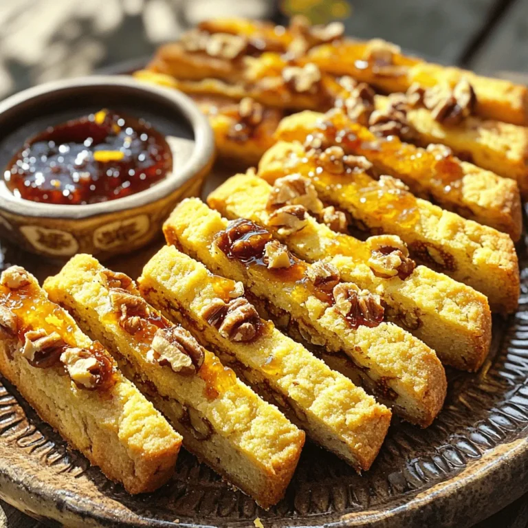 Für die Feigenmarmelade-Biscotti benötigen Sie einige einfache Zutaten. Hier sind die Hauptbestandteile: - 2 Tassen Allzweckmehl - 1 Tasse Kristallzucker - 1/2 Tasse ungesalzene Butter, weich - 3 große Eier - 1 Teelöffel Vanilleextrakt - 1 Teelöffel Backpulver - 1/2 Teelöffel Salz - 1 Tasse Feigenmarmelade - Schale von 1 Orange Diese Zutaten bringen die perfekte Balance zwischen Süße und Geschmack. Die Feigenmarmelade gibt den Biscotti eine fruchtige Note, die einfach köstlich ist. Die Feigenmarmelade ist der Star dieses Rezepts. Achten Sie darauf, eine gute Qualität zu wählen. Suchen Sie nach Marmelade mit echten Feigen und ohne viele Zusatzstoffe. Eine hausgemachte Marmelade kann auch eine tolle Wahl sein, wenn Sie Zeit haben. Sie sorgt für ein frisches und intensives Aroma in Ihren Biscotti. Wenn Sie etwas Crunch mögen, fügen Sie gehackte Walnüsse hinzu. Diese passen gut zu den süßen Feigen und bringen einen schönen Biss. Auch Gewürze wie Zimt oder Muskatnuss können Sie verwenden, um den Biscotti einen besonderen Geschmack zu verleihen. Probieren Sie es aus, um Ihre eigene Note hinzuzufügen! Kombinieren Sie diese Zutaten mit meiner vollständigen Anleitung aus dem [Full Recipe], um die perfekten Feigenmarmelade-Biscotti zu backen. Zuerst sammeln wir alle Zutaten. Für die Feigenmarmelade-Biscotti brauchen Sie: - 2 Tassen Allzweckmehl - 1 Tasse Kristallzucker - 1/2 Tasse ungesalzene Butter, weich - 3 große Eier - 1 Teelöffel Vanilleextrakt - 1 Teelöffel Backpulver - 1/2 Teelöffel Salz - 1 Tasse Feigenmarmelade - 1/2 Tasse gehackte Walnüsse (optional) - Schale von 1 Orange Stellen Sie sicher, dass die Butter weich ist. Das hilft, sie gut zu vermischen. Messen Sie alles genau ab. So erhalten Sie die besten Ergebnisse. Heizen Sie Ihren Ofen auf 175°C vor. Legen Sie ein Backblech mit Backpapier aus. In einer großen Schüssel die weiche Butter und den Zucker cremig schlagen. Das dauert etwa 3 Minuten. Fügen Sie die Eier nacheinander hinzu. Mischen Sie gut nach jedem Ei. Geben Sie dann den Vanilleextrakt und die Orangenschale dazu. In einer anderen Schüssel das Mehl, Backpulver und Salz vermengen. Mischen Sie die trockenen Zutaten langsam mit der feuchten Mischung. Rühren Sie, bis alles gerade so vermischt ist. Wenn Sie Walnüsse verwenden, heben Sie sie vorsichtig unter. Teilen Sie den Teig in zwei Hälften. Formen Sie jede Hälfte zu einem Log von etwa 30 cm Länge. Legen Sie die Logs auf das Backblech. Backen Sie sie für 25-30 Minuten. Sie sollten goldbraun und fest sein. Nehmen Sie die Logs aus dem Ofen und lassen Sie sie 10 Minuten abkühlen. Schneiden Sie dann die Logs diagonal in 2,5 cm breite Stücke. Verwenden Sie ein gezahntes Messer. Legen Sie die Biscotti mit der Schnittfläche nach unten auf das Backblech. Backen Sie sie für weitere 15 Minuten. Wenden Sie die Stücke zur Hälfte, bis sie knusprig und goldbraun sind. Nach dem Backen lassen Sie die Biscotti auf einem Kuchengitter vollständig abkühlen. Um das Ganze zu verfeinern, verteilen Sie eine Schicht Feigenmarmelade auf einer Seite jeder Biscotti. So wird jedes Stück ein Genuss. Sie können das gesamte Rezept auch in der [Full Recipe] finden. Ein häufiger Fehler ist, den Teig zu lange zu mischen. Das kann die Biscotti zäh machen. Mischen Sie nur, bis die Zutaten gerade zusammenkommen. Ein weiterer Fehler ist, den Ofen nicht vorzuheizen. Ein heißer Ofen sorgt für die richtige Textur. Achten Sie auch darauf, die Biscotti nicht zu dick zu schneiden. Dünnere Stücke backen gleichmäßiger und werden knuspriger. Die perfekte Konsistenz für Biscotti ist fest, aber nicht trocken. Achten Sie darauf, nicht zu viel Mehl hinzuzufügen. Die Mischung sollte leicht klebrig sein, damit die Biscotti gut aufgehen. Wenn der Teig zu trocken wirkt, fügen Sie einen Esslöffel Wasser hinzu. So bleibt der Teig geschmeidig und lässt sich gut formen. Um die Biscotti frisch zu halten, lagern Sie sie in einem luftdichten Behälter. Stellen Sie sicher, dass sie vollständig abgekühlt sind, bevor Sie sie verpacken. Wenn Sie die Biscotti länger aufbewahren möchten, können Sie sie einfrieren. Wickeln Sie sie gut ein und lagern Sie sie im Gefrierfach. So bleiben sie bis zu drei Monate frisch. {{image_4}} Biscotti sind sehr vielseitig. Sie können sie auch mit anderen Marmeladen machen. Erdbeer- oder Himbeermarmelade sind tolle Alternativen. Beide geben den Biscotti eine fruchtige Note. Zitrusmarmelade bringt einen frischen Geschmack. Sie können auch Aprikosenmarmelade für eine süße Note verwenden. Experimentieren Sie mit verschiedenen Marmeladen. So finden Sie Ihre Lieblingskombination. Nüsse fügen Crunch hinzu. Walnüsse sind eine gute Wahl. Mandeln oder Haselnüsse sind auch lecker. Sie können die Nüsse in den Teig mischen. Gewürze sind eine weitere Möglichkeit. Zimt oder Muskatnuss bringen Wärme. Eine Prise Vanille passt gut zu jedem Biscotti. Probieren Sie auch Anis oder Kardamom für besondere Aromen aus. Für glutenfreie Biscotti verwenden Sie Mandeln oder Kokosmehl. Diese Mehle haben einen tollen Geschmack. Ersetzen Sie die Butter durch Kokosöl oder Margarine für vegane Biscotti. Nutzen Sie pflanzliche Eier oder Chia-Samen als Bindemittel. So bleibt die Textur gut. Diese Alternativen machen die Biscotti für alle zugänglich. Genießen Sie die Vielfalt der Optionen! Um Ihre Feigenmarmelade-Biscotti frisch zu halten, nutzen Sie einen luftdichten Behälter. Legen Sie die Biscotti in eine einzelne Schicht, damit sie nicht zerbrechen. Wenn Sie viele Biscotti haben, können Sie Schichten mit Pergamentpapier trennen. So bleibt der Knusprigkeitsfaktor erhalten. Diese Biscotti halten sich gut. Bei richtiger Lagerung bleiben sie bis zu zwei Wochen frisch. Achten Sie darauf, sie an einem kühlen, trockenen Ort aufzubewahren. Wenn die Biscotti weich werden, können Sie sie im Ofen kurz aufbacken. So wird die Knusprigkeit wiederhergestellt. Ein Einfrieren der Biscotti ist einfach. Wickeln Sie die Biscotti in Frischhaltefolie und legen Sie sie in einen Gefrierbehälter. So bleiben sie bis zu drei Monate frisch. Wenn Sie sie essen möchten, lassen Sie sie einfach bei Raumtemperatur auftauen. Wenn Sie die Biscotti wieder aufknuspern wollen, backen Sie sie kurz im Ofen. So bleiben Ihre Feigenmarmelade-Biscotti immer bereit für einen leckeren Genuss! Für die vollständige Anleitung und Zutatenliste schauen Sie sich das Full Recipe an. Für die Zubereitung der Feigenmarmelade-Biscotti benötigen Sie insgesamt etwa eine Stunde. Die Vorbereitungszeit beträgt etwa 15 Minuten. Das Backen der Biscotti dauert dann 25 bis 30 Minuten. Nach dem ersten Backen müssen Sie die Biscotti in Stücke schneiden. Das zweite Backen braucht weitere 15 Minuten. So können Sie in kurzer Zeit einen tollen Snack zaubern. Ja, Sie können die Biscotti im Voraus zubereiten. Sie bleiben frisch, wenn Sie sie in einem luftdichten Behälter lagern. Sie können die Biscotti bis zu zwei Wochen aufbewahren. Das macht sie ideal für Feiern oder als Geschenk. Wenn Sie sie frieren möchten, verpacken Sie sie gut. So bleiben sie bis zu drei Monate haltbar. Feigenmarmelade-Biscotti passen hervorragend zu verschiedenen Getränken. Ein starker Kaffee oder Espresso ergänzt die Süße der Biscotti. Auch ein milder Tee wie Earl Grey harmoniert gut damit. Für etwas Besonderes probieren Sie einen Dessertwein. Sie können auch heiße Schokolade für einen süßen Genuss wählen. Diese Kombinationen machen das Essen der Biscotti noch besser. Feigenmarmelade-Biscotti sind eine leckere und einfache Süßigkeit. Wir haben die besten Zutaten ausgewählt und eine klare Schritt-für-Schritt-Anleitung gegeben. Tipps helfen, häufige Fehler zu vermeiden und die Biscotti frisch zu halten. Variationen erweitern deine Möglichkeiten, während Lagerungshinweise die Haltbarkeit sichern. Mit diesen Infos bist du bestens gerüstet. Viel Freude beim Backen und Genießen deiner eigenen Biscotti!