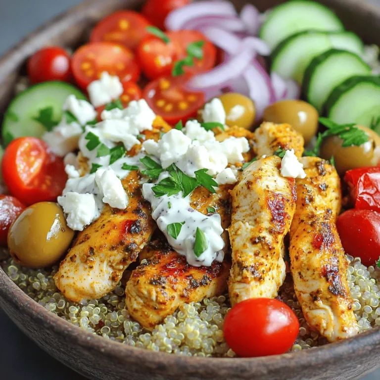 Für diese köstlichen Gyro-Schalen benötigst du frische Zutaten. Hier ist eine Liste: - 2 große Hähnchenbrustfilets, in Streifen geschnitten - 1 Tasse gekochter Naturreis oder Quinoa - 1 Tasse Kirschtomaten, halbiert - 1 Gurke, gewürfelt - ½ rote Zwiebel, dünn geschnitten - 1 Tasse gemischte Blattsalate (Spinat, Rucola, etc.) - ½ Tasse Feta-Käse, zerbröselt - ¼ Tasse Kalamata-Oliven, entkernt und in Scheiben geschnitten - Frische Petersilie zum Garnieren Die Marinade macht das Hähnchen besonders würzig. Hier sind die Gewürze, die du brauchst: - 2 Esslöffel Olivenöl - 2 Teelöffel getrockneter Oregano - 1 Teelöffel Knoblauchpulver - 1 Teelöffel Zwiebelpulver - 1 Teelöffel geräuchertes Paprika - ½ Teelöffel Salz - ¼ Teelöffel schwarzer Pfeffer Mische die Zutaten gut, um das Hähnchen zu marinieren. Lass es mindestens 30 Minuten im Kühlschrank. So ziehen die Aromen ein. Du kannst die Gyro-Schalen mit gesunden Beilagen anpassen. Hier sind einige Vorschläge: - Avocado in Scheiben - Gegrilltes Gemüse wie Paprika oder Zucchini - Hummus als Dip - Quinoa statt Reis für mehr Proteine Diese Optionen geben dir mehr Vielfalt und Nährstoffe. Probiere sie aus und finde deine Lieblingskombination! Für das gesamte Rezept, schau dir die [Full Recipe] an. Um das Hähnchen lecker zu machen, beginne mit der Marinade. Nimm eine große Schüssel und mische Olivenöl, Oregano, Knoblauchpulver, Zwiebelpulver, geräuchertes Paprika, Salz und schwarzen Pfeffer. Diese Mischung gibt dem Hähnchen viel Geschmack. Füge die Hähnchenstreifen hinzu und rühre gut um. Die Marinade sollte jede Ecke des Hähnchens bedecken. Decke die Schüssel ab und stelle sie für mindestens 30 Minuten in den Kühlschrank. So zieht der Geschmack besser ein. Wenn das Hähnchen mariniert ist, erhitze eine beschichtete Pfanne. Stelle die Hitze auf mittel bis hoch. Wenn die Pfanne heiß ist, gib die marinierten Hähnchenstreifen hinein. Brate sie etwa 6-8 Minuten lang. Achte darauf, sie gelegentlich zu wenden, damit sie gleichmäßig garen. Das Hähnchen sollte goldbraun und durchgegart sein. Während das Hähnchen brät, kannst du die Schalen vorbereiten. Nimm eine Schüssel und lege eine Portion gekochten Naturreis oder Quinoa als Basis hinein. Füge dann die gemischten Blattsalate, gewürfelte Gurke, halbierte Kirschtomaten, dünn geschnittene rote Zwiebel und Kalamata-Oliven hinzu. Streue den zerbröselten Feta-Käse darüber. Sobald das Hähnchen fertig ist, lege eine großzügige Portion Hähnchenstreifen auf das Gemüse. Zum Schluss träufle die Tzatziki-Sauce darüber und garniere mit frischer Petersilie. Für die gesamte Anleitung schau dir das [Full Recipe] an. Die Marinade macht den Unterschied. Verwende frische Zutaten, um den besten Geschmack zu erzielen. Mische Olivenöl, Oregano, Knoblauch- und Zwiebelpulver in einer großen Schüssel. Achte darauf, dass das Hähnchen gut mit der Marinade bedeckt ist. Lasse das Hähnchen mindestens 30 Minuten im Kühlschrank. Eine längere Marinierzeit bringt noch mehr Geschmack. Du kannst das Hähnchen auch über Nacht marinieren. Das Garen ist entscheidend für das Aroma. Erhitze die Pfanne auf mittlere bis hohe Hitze. Gib die marinierten Hähnchenstreifen in die heiße Pfanne. Brate sie für 6-8 Minuten, bis sie goldbraun sind. Wende das Hähnchen regelmäßig, um ein gleichmäßiges Garen zu gewährleisten. Überprüfe, ob das Hähnchen durchgegart ist. Es sollte nicht mehr rosa sein. Die richtige Garzeit macht das Hähnchen saftig und zart. Die Präsentation zählt! Beginne mit einer Basis aus Naturreis oder Quinoa in deiner Schüssel. Schichte das frische Gemüse darauf. Verwende Kirschtomaten, Gurken und rote Zwiebeln für Farben und Texturen. Füge die Hähnchenstreifen hinzu und träufle die Tzatziki-Sauce darüber. Garniere mit frischer Petersilie für einen schönen Look. Du kannst auch Zitronenscheiben an die Seite legen. So kann jeder frisch drücken, bevor er isst. {{image_4}} Wenn du eine vegetarische Variante willst, ersetze das Hähnchen. Nutze stattdessen Kichererbsen oder gegrilltes Gemüse. Du kannst auch Halloumi-Käse grillen. Mariniere die Kichererbsen mit den gleichen Gewürzen wie das Hähnchen. So bekommst du den vollen Geschmack. Füge frische Kräuter hinzu, um die Aromen zu verstärken. Für glutenfreie Gyro-Schalen wähle Quinoa oder Reis als Basis. Diese sind perfekt für jeden, der Gluten vermeidet. Achte darauf, dass alle anderen Zutaten, wie die Tzatziki-Sauce, glutenfrei sind. Die meisten frischen Zutaten sind von Natur aus glutenfrei. So behältst du die Frische und den Geschmack. Wenn du es schärfer magst, füge etwas Cayennepfeffer oder Paprika zur Marinade hinzu. Du kannst auch Jalapeños oder andere scharfe Paprika in die Schalen geben. So wird jedes Bissen ein wenig aufregender. Experimentiere mit verschiedenen Gewürzen, um deinen eigenen Kick zu finden. Um die Frische deiner Gyro-Zutaten zu bewahren, lagere sie richtig. Hähnchen sollte immer im Kühlschrank sein. Bewahre es in einem luftdichten Behälter auf. Gemüse wie Gurken und Tomaten bleiben frisch in einer Schüssel mit Wasser. Feta-Käse hält sich gut in seiner Originalverpackung oder in einer verschlossenen Box. Oliven sollten in ihrem eigenen Saft oder Öl gelagert werden. Tzatziki-Sauce bleibt am besten im Kühlschrank, gut abgedeckt. Wenn du Reste von deinen Gyro-Schalen hast, lagere sie in einem luftdichten Behälter. So bleiben sie frisch. Im Kühlschrank sind die Reste etwa 3 Tage haltbar. Du kannst auch portionsweise einfrieren. Achte darauf, dass der Behälter gefriertauglich ist. Im Gefrierfach halten die Reste bis zu 3 Monate. Um deine Gyro-Schalen aufzuwärmen, gehe vorsichtig vor. Du kannst das Hähnchen in einer Pfanne auf mittlerer Hitze erwärmen. Füge etwas Wasser hinzu, damit es nicht austrocknet. Das Gemüse und die Beilagen kannst du in der Mikrowelle aufwärmen. Achte darauf, dass alles gleichmäßig warm wird. Tzatziki-Sauce solltest du erst nach dem Aufwärmen hinzufügen. So bleibt sie frisch und lecker. Um die Gyro-Schalen vorratstauglich zu machen, bereiten Sie die Zutaten getrennt vor. Lagern Sie gekochten Reis oder Quinoa in einem luftdichten Behälter. Hähnchenstreifen können Sie nach dem Garen ebenfalls kühl lagern. Die frischen Zutaten wie Tomaten und Gurken sollten Sie jedoch erst kurz vor dem Servieren hinzufügen. So bleibt alles frisch und knackig. Dies hilft, die Qualität der einzelnen Bestandteile zu bewahren. Wenn Sie kein Tzatziki mögen, gibt es viele Alternativen. Sie können Joghurt mit etwas Zitronensaft und Pfeffer mischen. Auch Hummus ist eine tolle Wahl für Cremigkeit. Wenn Sie es würziger möchten, probieren Sie scharfe Salsa oder einen Avocado-Dip. Diese Optionen geben den Gyro-Schalen einen neuen Geschmack und frische Aromen. Ja, das Marinieren der Hähnchenstreifen im Voraus ist eine gute Idee. Sie können die Hähnchenstreifen bis zu 24 Stunden vorher marinieren. Lagern Sie sie in einem verschlossenen Behälter im Kühlschrank. So ziehen die Aromen gut ein und das Hähnchen wird besonders saftig. Diese Vorbereitung spart Zeit, wenn Sie das Gericht später zubereiten. In diesem Blogbeitrag habe ich die wichtigsten Punkte für Griechische Hähnchen-Gyro-Schalen besprochen. Wir haben Zutaten, Marinade und gesunde Beilagen betrachtet. Die Schritt-für-Schritt-Anleitung hilft dir, das Hähnchen perfekt zuzubereiten. Mit Tipps und Tricks kannst du deine Schalen anpassen. Denk daran, Variationen auszuprobieren, um deinen Geschmack zu treffen. Lagerung und Haltbarkeit sorgen dafür, dass du immer frisch genießen kannst. Jetzt kennst du alles, um köstliche Gyro-Schalen zu machen. Viel Spaß beim Ausprobieren!