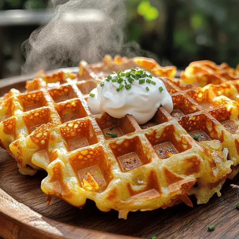 Für die perfekten knusprigen Hash Brown Waffles brauchen wir einige Hauptzutaten: - 2 große Russet-Kartoffeln, geschält und gerieben - 1 kleine Zwiebel, fein gehackt - 1/4 Tasse Weizenmehl - 1 großes Ei - 1 Teelöffel Knoblauchpulver - 1 Teelöffel Zwiebelpulver - Salz und Pfeffer nach Geschmack - 2 Esslöffel Pflanzenöl (zum Braten) Die Russet-Kartoffeln sind ideal, da sie viel Stärke enthalten. Diese Stärke macht die Waffeln knusprig. Die Zwiebel bringt einen tollen Geschmack. Das Mehl hilft, die Mischung zusammenzuhalten. Das Ei sorgt für eine gute Bindung. Falls du einige Zutaten nicht hast, gibt es gute Alternativen: - Für die Kartoffeln kannst du Süßkartoffeln verwenden. Sie geben einen süßeren Geschmack. - Anstelle von Weizenmehl kannst du auch Mandelmehl oder glutenfreies Mehl nutzen. - Wenn du kein Ei magst, kannst du ein Flax-Ei machen. Mische einen Esslöffel Leinsamen mit drei Esslöffeln Wasser. Lasse es für einige Minuten stehen. Diese Alternativen helfen dir, die Waffeln nach deinem Geschmack anzupassen. Die Gewürze sind wichtig für den Geschmack. Knoblauchpulver und Zwiebelpulver geben den Waffeln eine schöne Tiefe. Salz und Pfeffer runden das Ganze ab. Du kannst auch andere Gewürze hinzufügen, wie Paprika oder Kreuzkümmel. Beläge machen die Waffeln noch besser. Ich empfehle: - Sauerrahm für eine cremige Textur - Frischen Schnittlauch für einen frischen Geschmack - Käse, der beim Servieren schmilzt Diese Beläge machen die Waffeln zu einem echten Genuss. Experimentiere mit verschiedenen Kombinationen, um deine perfekte Waffel zu finden. Beginne mit zwei großen Russet-Kartoffeln. Schäle sie und reibe sie grob. Jetzt kommt der wichtigste Schritt, um knusprige Waffeln zu bekommen. Du musst das überschüssige Wasser aus den geriebenen Kartoffeln drücken. Nimm ein sauberes Küchentuch oder ein Käsetuch. Lege die geriebenen Kartoffeln hinein und drücke fest. So verlierst du die Feuchtigkeit und die Waffeln werden schön knusprig. In einer großen Schüssel vermischst du die trockenen und nassen Zutaten. Füge die geriebenen Kartoffeln, die fein gehackte Zwiebel, die 1/4 Tasse Weizenmehl, das große Ei, 1 Teelöffel Knoblauchpulver, 1 Teelöffel Zwiebelpulver, Salz und Pfeffer hinzu. Rühre alles gut um, bis alles gleichmäßig vermischt ist. Achte darauf, dass keine Klumpen entstehen. So bekommst du einen schönen Teig für die Waffeln. Heize dein Waffeleisen nach den Anweisungen des Herstellers vor. Dies ist wichtig, damit die Waffeln gleichmäßig garen. Bestreiche das Waffeleisen mit einer dünnen Schicht Pflanzenöl. Dies verhindert, dass die Waffeln ankleben. Ein gut geöltes Waffeleisen sorgt für eine goldbraune Oberfläche. Gib eine angemessene Menge der Kartoffelmischung in die Mitte des Waffeleisens. Lass dabei etwas Platz am Rand. Schließe den Deckel und backe die Waffel. Dies dauert etwa 5-7 Minuten, bis sie goldbraun und knusprig ist. Wenn die Waffel fertig ist, entferne sie vorsichtig. Wiederhole den Prozess mit der restlichen Mischung. Serviere die Waffeln heiß, garniert mit Sauerrahm, frischem Schnittlauch oder Käse. Um die perfekten knusprigen Waffeln zu machen, gibt es einige wichtige Tipps. - Wasser ausdrücken: Drücke das Wasser aus den geriebenen Kartoffeln aus. Zu viel Wasser macht die Waffeln weich. - Richtige Menge verwenden: Gib nicht zu viel Teig in das Waffeleisen. Eine mittlere Menge sorgt für gleichmäßiges Backen. - Öl verwenden: Bestreiche das Waffeleisen gut mit Pflanzenöl. Das hilft, die Waffeln knusprig zu machen. Die Nutzung des Waffeleisens beeinflusst das Ergebnis stark. - Vorheizen: Heize dein Waffeleisen gut vor. Ein heißes Eisen sorgt für eine schöne Kruste. - Temperatur beachten: Stelle sicher, dass dein Waffeleisen die richtige Temperatur hat. Zu niedrige Hitze macht die Waffeln matschig. - Nicht zu lange warten: Öffne das Waffeleisen rechtzeitig. Zu langes Backen kann die Waffeln verbrennen. Es gibt einige häufige Fehler, die du vermeiden solltest. - Wasser nicht ausdrücken: Lass das Wasser in den Kartoffeln, und deine Waffeln werden nicht knusprig. - Zu viel Teig: Wenn du zu viel Teig verwendest, kann das Waffeleisen überlaufen. - Nicht ölen: Wenn du das Waffeleisen nicht gut ölst, kleben die Waffeln fest. Mit diesen Tipps kannst du sicherstellen, dass deine Crispy Hash Brown Waffles immer knusprig und lecker sind. {{image_4}} Du kannst die Hash Brown Waffles vegan machen. Lass einfach das Ei weg. Ersetze es mit 1/4 Tasse Apfelmus oder mit einem Esslöffel Leinsamen, gemischt mit drei Esslöffeln Wasser. Das gibt Dir die Bindung, die Du brauchst. Verwende auch keine tierischen Produkte für die Beläge. Statt Sauerrahm kannst Du pflanzlichen Joghurt nutzen. So wird das Rezept für alle zugänglich. Wenn Du Käse magst, füge einfach eine Tasse geriebenen Käse zur Mischung hinzu. Cheddar oder Mozzarella sind hier eine gute Wahl. Der Käse schmilzt und macht die Waffeln extra lecker. Du kannst auch etwas Käse oben auf die Waffeln streuen, während sie backen. Der geschmolzene Käse gibt den Waffeln einen tollen Geschmack und eine schöne goldene Farbe. Möchtest Du etwas Neues ausprobieren? Füge asiatische Aromen hinzu. Mische etwas Sojasauce und Ingwer in die Kartoffelmischung. Für mexikanische Waffeln kannst Du Chili-Pulver oder Kreuzkümmel hinzufügen. Diese Gewürze geben den Waffeln einen aufregenden Kick. Du kannst sogar frische Kräuter wie Koriander oder Frühlingszwiebeln unterrühren, um den Geschmack zu intensivieren. Diese Varianten machen Deine Waffeln einzigartig und spannend. Wenn Sie Waffeln übrig haben, lagern Sie sie gut. Lassen Sie die Waffeln zuerst auf einem Gitter abkühlen. So bleibt die Knusprigkeit. Wickeln Sie jede Waffel in Frischhaltefolie oder legen Sie sie in einen luftdichten Behälter. Lagern Sie sie im Kühlschrank. So bleiben sie bis zu drei Tage frisch. Wollen Sie die Waffeln länger aufbewahren? Dann frieren Sie sie ein. Lassen Sie die Waffeln zuerst abkühlen. Legen Sie sie dann in eine Schicht auf ein Backblech. Frieren Sie sie für etwa eine Stunde ein. Danach können Sie die Waffeln in Frischhaltefolie oder einen Gefrierbeutel geben. So halten sie bis zu drei Monate. Um die Waffeln aufzuwärmen, verwenden Sie am besten einen Toaster oder einen Ofen. Stellen Sie den Ofen auf 180 Grad Celsius. Legen Sie die Waffeln auf ein Backblech und backen Sie sie für 10 bis 15 Minuten. So werden sie wieder knusprig. Wenn Sie einen Toaster verwenden, toasten Sie die Waffeln, bis sie warm sind. Vermeiden Sie die Mikrowelle, denn die Waffeln werden dadurch weich. Um die Waffeln knuspriger zu machen, drücke das Wasser gut aus den Kartoffeln. Das ist wichtig! Du kannst auch die Menge an Mehl erhöhen. Mehr Mehl gibt mehr Struktur. Außerdem kannst du die Waffeln länger im Waffeleisen lassen. Achte darauf, sie gut zu beobachten, damit sie nicht verbrennen. Ja, du kannst die Waffeln auch im Ofen backen. Heize deinen Ofen auf 200 Grad Celsius vor. Lege die Waffeln auf ein Backblech und backe sie für etwa 20 Minuten. Wende sie nach der Hälfte der Zeit, damit sie gleichmäßig knusprig werden. Dies ist eine gute Methode, wenn du viele Waffeln auf einmal machen willst. Es gibt viele leckere Beilagen für die Waffeln. Sauerrahm ist eine beliebte Wahl. Auch frischer Schnittlauch passt gut dazu. Du kannst auch Käse darüber streuen. Für einen herzhaften Geschmack sind gebratene Eier eine tolle Ergänzung. Experimentiere mit deinen Lieblingszutaten! Crispy Hash Brown Waffles sind einfach und lecker. Wir haben die Zutaten, die Anleitung und wichtige Tipps besprochen. Variationen, wie die vegane Version oder die asiatische Abwandlung, bieten neue Geschmackserlebnisse. Mit den richtigen Aufbewahrungstechniken bleiben Reste frisch. Denke daran, die Waffeln knusprig zu halten und die Zeit im Waffeleisen optimal zu nutzen. Viel Spaß beim Ausprobieren!
