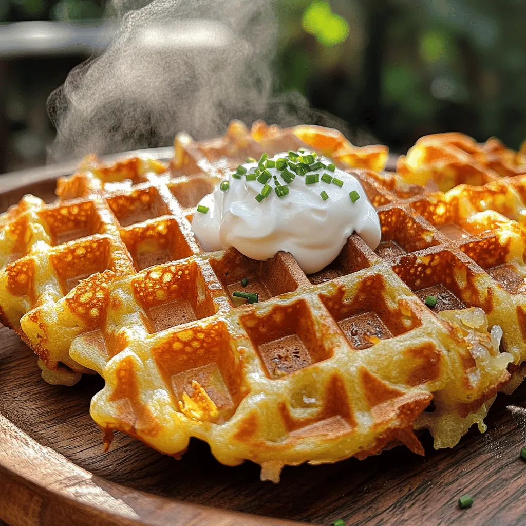 Für die perfekten knusprigen Hash Brown Waffles brauchen wir einige Hauptzutaten: - 2 große Russet-Kartoffeln, geschält und gerieben - 1 kleine Zwiebel, fein gehackt - 1/4 Tasse Weizenmehl - 1 großes Ei - 1 Teelöffel Knoblauchpulver - 1 Teelöffel Zwiebelpulver - Salz und Pfeffer nach Geschmack - 2 Esslöffel Pflanzenöl (zum Braten) Die Russet-Kartoffeln sind ideal, da sie viel Stärke enthalten. Diese Stärke macht die Waffeln knusprig. Die Zwiebel bringt einen tollen Geschmack. Das Mehl hilft, die Mischung zusammenzuhalten. Das Ei sorgt für eine gute Bindung. Falls du einige Zutaten nicht hast, gibt es gute Alternativen: - Für die Kartoffeln kannst du Süßkartoffeln verwenden. Sie geben einen süßeren Geschmack. - Anstelle von Weizenmehl kannst du auch Mandelmehl oder glutenfreies Mehl nutzen. - Wenn du kein Ei magst, kannst du ein Flax-Ei machen. Mische einen Esslöffel Leinsamen mit drei Esslöffeln Wasser. Lasse es für einige Minuten stehen. Diese Alternativen helfen dir, die Waffeln nach deinem Geschmack anzupassen. Die Gewürze sind wichtig für den Geschmack. Knoblauchpulver und Zwiebelpulver geben den Waffeln eine schöne Tiefe. Salz und Pfeffer runden das Ganze ab. Du kannst auch andere Gewürze hinzufügen, wie Paprika oder Kreuzkümmel. Beläge machen die Waffeln noch besser. Ich empfehle: - Sauerrahm für eine cremige Textur - Frischen Schnittlauch für einen frischen Geschmack - Käse, der beim Servieren schmilzt Diese Beläge machen die Waffeln zu einem echten Genuss. Experimentiere mit verschiedenen Kombinationen, um deine perfekte Waffel zu finden. Beginne mit zwei großen Russet-Kartoffeln. Schäle sie und reibe sie grob. Jetzt kommt der wichtigste Schritt, um knusprige Waffeln zu bekommen. Du musst das überschüssige Wasser aus den geriebenen Kartoffeln drücken. Nimm ein sauberes Küchentuch oder ein Käsetuch. Lege die geriebenen Kartoffeln hinein und drücke fest. So verlierst du die Feuchtigkeit und die Waffeln werden schön knusprig. In einer großen Schüssel vermischst du die trockenen und nassen Zutaten. Füge die geriebenen Kartoffeln, die fein gehackte Zwiebel, die 1/4 Tasse Weizenmehl, das große Ei, 1 Teelöffel Knoblauchpulver, 1 Teelöffel Zwiebelpulver, Salz und Pfeffer hinzu. Rühre alles gut um, bis alles gleichmäßig vermischt ist. Achte darauf, dass keine Klumpen entstehen. So bekommst du einen schönen Teig für die Waffeln. Heize dein Waffeleisen nach den Anweisungen des Herstellers vor. Dies ist wichtig, damit die Waffeln gleichmäßig garen. Bestreiche das Waffeleisen mit einer dünnen Schicht Pflanzenöl. Dies verhindert, dass die Waffeln ankleben. Ein gut geöltes Waffeleisen sorgt für eine goldbraune Oberfläche. Gib eine angemessene Menge der Kartoffelmischung in die Mitte des Waffeleisens. Lass dabei etwas Platz am Rand. Schließe den Deckel und backe die Waffel. Dies dauert etwa 5-7 Minuten, bis sie goldbraun und knusprig ist. Wenn die Waffel fertig ist, entferne sie vorsichtig. Wiederhole den Prozess mit der restlichen Mischung. Serviere die Waffeln heiß, garniert mit Sauerrahm, frischem Schnittlauch oder Käse. Um die perfekten knusprigen Waffeln zu machen, gibt es einige wichtige Tipps. - Wasser ausdrücken: Drücke das Wasser aus den geriebenen Kartoffeln aus. Zu viel Wasser macht die Waffeln weich. - Richtige Menge verwenden: Gib nicht zu viel Teig in das Waffeleisen. Eine mittlere Menge sorgt für gleichmäßiges Backen. - Öl verwenden: Bestreiche das Waffeleisen gut mit Pflanzenöl. Das hilft, die Waffeln knusprig zu machen. Die Nutzung des Waffeleisens beeinflusst das Ergebnis stark. - Vorheizen: Heize dein Waffeleisen gut vor. Ein heißes Eisen sorgt für eine schöne Kruste. - Temperatur beachten: Stelle sicher, dass dein Waffeleisen die richtige Temperatur hat. Zu niedrige Hitze macht die Waffeln matschig. - Nicht zu lange warten: Öffne das Waffeleisen rechtzeitig. Zu langes Backen kann die Waffeln verbrennen. Es gibt einige häufige Fehler, die du vermeiden solltest. - Wasser nicht ausdrücken: Lass das Wasser in den Kartoffeln, und deine Waffeln werden nicht knusprig. - Zu viel Teig: Wenn du zu viel Teig verwendest, kann das Waffeleisen überlaufen. - Nicht ölen: Wenn du das Waffeleisen nicht gut ölst, kleben die Waffeln fest. Mit diesen Tipps kannst du sicherstellen, dass deine Crispy Hash Brown Waffles immer knusprig und lecker sind. {{image_4}} Du kannst die Hash Brown Waffles vegan machen. Lass einfach das Ei weg. Ersetze es mit 1/4 Tasse Apfelmus oder mit einem Esslöffel Leinsamen, gemischt mit drei Esslöffeln Wasser. Das gibt Dir die Bindung, die Du brauchst. Verwende auch keine tierischen Produkte für die Beläge. Statt Sauerrahm kannst Du pflanzlichen Joghurt nutzen. So wird das Rezept für alle zugänglich. Wenn Du Käse magst, füge einfach eine Tasse geriebenen Käse zur Mischung hinzu. Cheddar oder Mozzarella sind hier eine gute Wahl. Der Käse schmilzt und macht die Waffeln extra lecker. Du kannst auch etwas Käse oben auf die Waffeln streuen, während sie backen. Der geschmolzene Käse gibt den Waffeln einen tollen Geschmack und eine schöne goldene Farbe. Möchtest Du etwas Neues ausprobieren? Füge asiatische Aromen hinzu. Mische etwas Sojasauce und Ingwer in die Kartoffelmischung. Für mexikanische Waffeln kannst Du Chili-Pulver oder Kreuzkümmel hinzufügen. Diese Gewürze geben den Waffeln einen aufregenden Kick. Du kannst sogar frische Kräuter wie Koriander oder Frühlingszwiebeln unterrühren, um den Geschmack zu intensivieren. Diese Varianten machen Deine Waffeln einzigartig und spannend. Wenn Sie Waffeln übrig haben, lagern Sie sie gut. Lassen Sie die Waffeln zuerst auf einem Gitter abkühlen. So bleibt die Knusprigkeit. Wickeln Sie jede Waffel in Frischhaltefolie oder legen Sie sie in einen luftdichten Behälter. Lagern Sie sie im Kühlschrank. So bleiben sie bis zu drei Tage frisch. Wollen Sie die Waffeln länger aufbewahren? Dann frieren Sie sie ein. Lassen Sie die Waffeln zuerst abkühlen. Legen Sie sie dann in eine Schicht auf ein Backblech. Frieren Sie sie für etwa eine Stunde ein. Danach können Sie die Waffeln in Frischhaltefolie oder einen Gefrierbeutel geben. So halten sie bis zu drei Monate. Um die Waffeln aufzuwärmen, verwenden Sie am besten einen Toaster oder einen Ofen. Stellen Sie den Ofen auf 180 Grad Celsius. Legen Sie die Waffeln auf ein Backblech und backen Sie sie für 10 bis 15 Minuten. So werden sie wieder knusprig. Wenn Sie einen Toaster verwenden, toasten Sie die Waffeln, bis sie warm sind. Vermeiden Sie die Mikrowelle, denn die Waffeln werden dadurch weich. Um die Waffeln knuspriger zu machen, drücke das Wasser gut aus den Kartoffeln. Das ist wichtig! Du kannst auch die Menge an Mehl erhöhen. Mehr Mehl gibt mehr Struktur. Außerdem kannst du die Waffeln länger im Waffeleisen lassen. Achte darauf, sie gut zu beobachten, damit sie nicht verbrennen. Ja, du kannst die Waffeln auch im Ofen backen. Heize deinen Ofen auf 200 Grad Celsius vor. Lege die Waffeln auf ein Backblech und backe sie für etwa 20 Minuten. Wende sie nach der Hälfte der Zeit, damit sie gleichmäßig knusprig werden. Dies ist eine gute Methode, wenn du viele Waffeln auf einmal machen willst. Es gibt viele leckere Beilagen für die Waffeln. Sauerrahm ist eine beliebte Wahl. Auch frischer Schnittlauch passt gut dazu. Du kannst auch Käse darüber streuen. Für einen herzhaften Geschmack sind gebratene Eier eine tolle Ergänzung. Experimentiere mit deinen Lieblingszutaten! Crispy Hash Brown Waffles sind einfach und lecker. Wir haben die Zutaten, die Anleitung und wichtige Tipps besprochen. Variationen, wie die vegane Version oder die asiatische Abwandlung, bieten neue Geschmackserlebnisse. Mit den richtigen Aufbewahrungstechniken bleiben Reste frisch. Denke daran, die Waffeln knusprig zu halten und die Zeit im Waffeleisen optimal zu nutzen. Viel Spaß beim Ausprobieren!