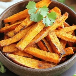 - 2 große Süßkartoffeln - 2 Esslöffel Olivenöl - Gewürze und Kräuter Für die besten Pommes wähle ich große, süße Kartoffeln. Diese Kartoffeln bringen einen tollen Geschmack. Ich schäle sie und schneide sie in dünne Sticks. Dünnere Pommes werden knuspriger. Dann nehme ich 2 Esslöffel Olivenöl. Das Öl hilft, die Pommes schön goldbraun zu machen. Jetzt kommen die Gewürze. Ich benutze 1 Teelöffel Paprika, 1 Teelöffel Knoblauchpulver und ½ Teelöffel Kreuzkümmel. Diese Gewürze geben den Pommes einen tollen Geschmack. Du kannst auch Salz und Pfeffer nach deinem Geschmack hinzufügen. Optional kannst du frische Kräuter wie Petersilie oder Koriander verwenden. Sie sehen gut aus und geben noch mehr Geschmack. Süßkartoffeln sind sehr gesund. Sie sind reich an Vitaminen und Mineralien. Sie enthalten viel Vitamin A, das gut für die Augen ist. Außerdem haben sie viele Ballaststoffe, die die Verdauung unterstützen. Die Zubereitung in der Heißluftfritteuse ist auch gut für die Gesundheit. Du verwendest weniger Öl als beim Frittieren. Das macht die Pommes weniger fettig. Sie sind knusprig und lecker, aber auch gesünder. So kannst du deine Pommes ohne schlechtes Gewissen genießen. Heizen Sie Ihre Heißluftfritteuse auf 200°C vor. Das dauert nur etwa 5 Minuten. Dies hilft, die Süßkartoffeln gleichmäßig zu garen. Schälen Sie zwei große Süßkartoffeln und schneiden Sie sie in dünne Pommes. Die Dicke ist wichtig, um die perfekte Knusprigkeit zu erreichen. In einer großen Schüssel vermengen Sie die Pommes mit 2 Esslöffeln Olivenöl, 1 Teelöffel Paprika, 1 Teelöffel Knoblauchpulver und ½ Teelöffel Kreuzkümmel. Fügen Sie Salz und Pfeffer nach Ihrem Geschmack hinzu. Mischen Sie alles gut, damit jede Pommes gleichmäßig gewürzt ist. Legen Sie die Pommes in den Korb der Heißluftfritteuse. Achten Sie darauf, dass sie in einer einzigen Schicht liegen. Dies verhindert, dass sie dampfen und nicht knusprig werden. Wenn der Korb voll ist, garen Sie in mehreren Durchgängen. Lassen Sie die Pommes 15-20 Minuten garen. Schütteln Sie den Korb oder wenden Sie die Pommes nach etwa 10 Minuten. So werden sie schön goldbraun und knusprig. Nehmen Sie die Pommes vorsichtig aus der Heißluftfritteuse. Seien Sie vorsichtig, denn sie sind heiß! Garnieren Sie die Pommes mit frischen Kräutern, wie Petersilie oder Koriander, für extra Geschmack. Servieren Sie die Pommes warm. Sie passen gut zu Dips wie Ketchup, Guacamole oder Joghurt-Dip. Probieren Sie verschiedene Dips, um den Geschmack zu variieren. Die Dicke der Pommes ist wichtig. Ich schneide die Süßkartoffeln in dünne Streifen. Dünnere Pommes werden knuspriger und garen gleichmäßiger. Halte die Stücke etwa 1 cm dick. Vermeide Übercrowding in der Heißluftfritteuse. Wenn du zu viele Pommes auf einmal hineinlegst, werden sie nicht knusprig. Teile die Pommes in mehrere Portionen auf, wenn nötig. So erhältst du die besten Ergebnisse. Probiere verschiedene Gewürzkombinationen aus. Neben Paprika kannst du auch Cayennepfeffer oder italienische Gewürze nutzen. Diese bringen neue Geschmäcker zu deinen Pommes. Frische Kräuter machen einen großen Unterschied. Petersilie oder Koriander passen gut zu den Pommes. Sie verleihen Farbe und Frische. Füge die Kräuter erst nach dem Garen hinzu, um ihren Geschmack zu bewahren. {{image_4}} Für eine schmackhafte Variante deiner Süßkartoffel-Pommes kannst du Käse hinzufügen. Dies macht sie noch leckerer und sättigender. Ein beliebter Käse ist Cheddar. Er schmilzt gut und gibt tollen Geschmack. Du kannst aber auch Parmesan verwenden, wenn du es etwas salziger magst. Rezept für schwere Pommes: 1. Bereite die Süßkartoffel-Pommes wie im Grundrezept vor. 2. Streue den Käse nach etwa 10 Minuten Garzeit über die Pommes. 3. Lass die Pommes weiter garen, bis der Käse schmilzt und goldbraun wird. Käseoptionen und Zubereitung: - Cheddar: Für einen kräftigen Geschmack. - Parmesan: Für ein feines, salziges Aroma. - Mozzarella: Für eine extra cremige Textur. Wenn du es gerne scharf magst, füge etwas würzige Schärfe hinzu. Das macht die Pommes spannend und gibt ihnen einen Kick. Du kannst Paprika oder Cayennepfeffer verwenden. Beide bringen eine tolle Schärfe ohne den Geschmack zu überdecken. Hinzufügen von scharfen Gewürzen: 1. Mische beim Würzen der Süßkartoffeln einfach 1 Teelöffel Cayennepfeffer mit den anderen Gewürzen. 2. Du kannst auch eine scharfe Soße verwenden, um die Pommes zu marinieren. Empfehlungen für die Schärfe: - Mild: Nutze ½ Teelöffel Cayennepfeffer. - Mittel: Nutze 1 Teelöffel Cayennepfeffer. - Scharf: Füge 1 ½ Teelöffel hinzu, wenn du es wirklich heiß magst. Experimentiere mit diesen Variationen. So findest du die perfekte Mischung für deinen Geschmack. Um die Süßkartoffel-Pommes frisch zu halten, lege ich sie in einen luftdichten Behälter. So bleiben sie knusprig und lecker. Du kannst die Pommes auch auf einem Backblech ausbreiten und mit Frischhaltefolie abdecken. Dies hilft, Feuchtigkeit zu vermeiden. Wenn du die Pommes wieder aufwärmen möchtest, benutze am besten die Heißluftfritteuse. Heize sie auf 180°C vor und gare die Pommes etwa 5 Minuten lang. So werden sie wieder schön knusprig. Die Pommes bleiben im Kühlschrank etwa 3 bis 5 Tage frisch. Achte darauf, sie gut zu lagern, damit sie nicht weich werden. Anzeichen von Verderb können ein unangenehmer Geruch oder eine matschige Textur sein. Wenn du unsicher bist, schmecke eine Pommes. Wenn der Geschmack seltsam ist, wirf sie weg. Qualität ist wichtig, also achte gut auf deine Reste! Die empfohlene Garzeit für Süßkartoffel-Pommes in der Heißluftfritteuse liegt bei 15 bis 20 Minuten. Ich empfehle, die Pommes nach 10 Minuten zu schütteln, um eine gleichmäßige Bräunung zu erreichen. So werden sie schön knusprig. Achte darauf, dass die Pommes in einer einzigen Schicht im Korb liegen. Wenn du zu viele Pommes auf einmal gibst, werden sie nicht gleichmäßig gar. Ja, du kannst gefrorene Süßkartoffel-Pommes verwenden. Sie sind eine praktische Option, wenn du wenig Zeit hast. Reduziere die Garzeit um etwa 5 Minuten. Schau regelmäßig nach, um sicherzustellen, dass sie schön knusprig werden. Bei gefrorenen Pommes braucht man oft keinen zusätzlichen Öl. Sie sind bereits vorgegart. Die Heißluftfritteuse ist gesünder als das traditionelle Frittieren. Sie benötigt weniger Öl, was die Kalorienzahl senkt. Während beim Frittieren viel Öl aufgenommen wird, verwendet die Heißluftfritteuse heiße Luft. Dadurch bleiben die Nährstoffe besser erhalten. Du bekommst knusprige Pommes mit weniger Fett und weniger Kalorien. Süßkartoffel-Pommes sind einfach und gesund. Wir haben die besten Zutaten, die Zubereitung und Tipps besprochen. Die Heißluftfritteuse liefert knusprige Pommes mit weniger Öl. Du kannst mit Gewürzen experimentieren und die Pommes kreativ servieren. Denke auch an die richtige Lagerung für Reste. Diese Pommes sind eine tolle Snacks-Option. Probiere sie aus und entdecke die Vielfalt!