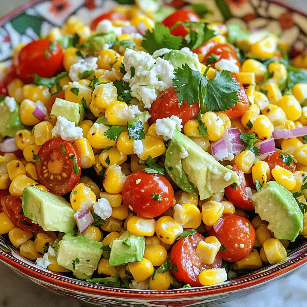 - 4 Maiskolben, enthutzt - 1 Tasse Kirschtomaten, halbiert - 1/2 Tasse rote Zwiebel, fein gewürfelt - 1/2 Tasse zerbröckelter Queso Fresco - 1/4 Tasse frischer Koriander, gehackt - 1 Avocado, gewürfelt - 1/4 Tasse Mayonnaise - 2 Esslöffel Limettensaft - 1 Teelöffel Chilipulver - Salz und Pfeffer nach Geschmack Die Zutaten für diesen Salat sind frisch und bunt. Der Mais bringt Süße. Die Kirschtomaten fügen Frische hinzu. Rote Zwiebeln bringen einen knackigen Biss. Queso Fresco sorgt für Cremigkeit. Koriander gibt einen besonderen Geschmack. Avocado macht das Gericht reichhaltig. Mayonnaise verbindet alles. Limettensaft sorgt für eine spritzige Note. Chilipulver bringt etwas Würze. Salz und Pfeffer runden das Ganze ab. Wenn Sie alle Zutaten bereit haben, können Sie sofort anfangen. Diese Mischung macht den Salat zu einem Hit. Es ist wichtig, frische Zutaten zu wählen. Sie bringen den besten Geschmack. Wenn Sie spezielle Vorlieben haben, können Sie auch variieren. Fühlen Sie sich frei, verschiedene Kräuter oder Gemüse hinzuzufügen. - Heize deinen Grill auf mittlere Hitze vor. - Lege die Maiskolben direkt auf den Grill. - Gare sie für 10-15 Minuten. Wende sie regelmäßig. - Sie sind fertig, wenn sie leicht angekohlt sind. - Nimm die Kolben vom Grill und lasse sie abkühlen. - Wenn sie abgekühlt sind, schneide die Körner mit einem scharfen Messer ab. - In einer großen Schüssel mische die frischen Zutaten. - Füge die abgenommenen Maiskörner, Kirschtomaten, Zwiebel, Queso Fresco, Koriander und Avocado hinzu. - In einer kleinen Schüssel, rühre die Mayonnaise, den Limettensaft und das Chilipulver zusammen. - Schmecke mit Salz und Pfeffer ab. - Gieße das Dressing über die Maismischung. - Wirf alles vorsichtig um, bis es gleichmäßig beschichtet ist. - Probiere den Salat und passe die Gewürze nach deinem Geschmack an. - Lasse den Salat für 30 Minuten im Kühlschrank, damit die Aromen gut durchziehen. Die perfekte Grillzeit für den Mais beträgt etwa 10 bis 15 Minuten. Stellen Sie sicher, dass Ihr Grill auf mittelhohe Temperatur vorgeheizt ist. Wenden Sie die Maiskolben regelmäßig, damit sie gleichmäßig garen. Sie sollten leicht angekohlt sein, wenn sie fertig sind. Das verleiht dem Salat einen tollen Geschmack. - Kühlzeit vor dem Servieren: Lassen Sie den Salat nach der Zubereitung für etwa 30 Minuten im Kühlschrank. Diese Zeit hilft den Aromen, sich zu verbinden und intensiver zu schmecken. - Präsentationstipps: Servieren Sie den Salat in einer schönen Schüssel. Garniert mit etwas zerbröckeltem Queso Fresco und einem Zweig frischem Koriander sieht er besonders frisch aus. Diese kleinen Details machen den Unterschied und ziehen die Blicke an. {{image_4}} Wenn Sie eine vegetarische oder vegane Variante machen wollen, ist das einfach. Lassen Sie die Mayonnaise weg. Ersetzen Sie sie durch eine vegane Mayo oder etwas Avocado. Das gibt dennoch einen tollen Geschmack. Queso Fresco können Sie durch Cashewkäse oder eine andere pflanzliche Alternative ersetzen. So bleibt der Genuss und der Salat bleibt lecker. Saisonale Zutaten machen Ihren Salat frisch und bunt. Im Sommer passen Paprika oder Zucchini gut dazu. Im Herbst können Kürbiswürfel eine süße Note geben. Frische Erbsen fügen Farbe und Crunch hinzu. Experimentieren Sie mit dem, was gerade wächst. Die Gewürze bringen den Salat zum Leben. Fügen Sie mehr Chilipulver hinzu, wenn Sie es schärfer mögen. Paprika oder Kreuzkümmel geben auch einen tollen Geschmack. Scheuen Sie sich nicht, mit Kräutern wie Oregano oder Basilikum zu experimentieren. So bekommt Ihr Salat eine persönliche Note. Zu diesem Salat passen viele Getränke. Ein kaltes Bier oder eine frische Limonade sind tolle Optionen. Sie können auch einen leichten Weißwein wählen. Als Hauptgericht eignen sich gegrillte Hähnchenspieße oder Tacos. Der Salat ergänzt diese Speisen perfekt. Dieser Salat ist ideal für Grillpartys. Er ist einfach zuzubereiten und sieht toll aus. Servieren Sie ihn in einer großen Schüssel. Fügen Sie einige Tortilla-Chips als Beilage hinzu. Das gibt einen tollen Crunch und passt gut dazu. Um den Mexikanischen Straßenmais-Salat frisch zu halten, lege ihn in einen luftdichten Behälter. Das schützt die Zutaten und bewahrt ihren Geschmack. Stelle sicher, dass die Oberfläche des Salats möglichst glatt ist. So bleibt die Luft draußen. Im Kühlschrank bleibt der Salat bis zu drei Tage frisch. Nach dieser Zeit können die Zutaten weich werden. Ich empfehle, den Salat vor dem Servieren noch einmal zu kosten. So stellst du sicher, dass der Geschmack nicht leidet. Einfrieren ist bei diesem Salat nicht zu empfehlen. Das Gemüse wird nach dem Auftauen matschig. Der frische Geschmack geht dabei verloren. Es ist am besten, den Salat frisch zuzubereiten. So schmeckt er am besten. Der beste Mais ist frischer, süßer Mais. Ich empfehle, Maiskolben zu verwenden, die in der Saison sind. Wenn du frischen Mais nicht findest, kannst du auch gefrorenen oder konservierten Mais nehmen. Achte darauf, dass er gut abgetropft ist. Ja, du kannst diesen Salat im Voraus machen. Er schmeckt sogar besser, wenn er etwas Zeit hat, um zu ziehen. Bereite ihn bis zu einem Tag vorher vor. Stelle sicher, dass du ihn gut abdeckst und im Kühlschrank aufbewahrst. Ja, du kannst Feta oder Ricotta als Ersatz verwenden. Beide Käse geben einen ähnlichen Geschmack und eine tolle Textur. Wenn du vegan bist, probiere eine pflanzliche Frischkäse-Alternative. Um die Schärfe anzupassen, kannst du mehr oder weniger Chilipulver verwenden. Wenn du es milder magst, starte mit weniger und füge mehr nach Geschmack hinzu. Du kannst auch süße Paprika oder geräucherte Paprika ausprobieren. Das Rezept kommt von den beliebten Straßenständen in Mexiko. Dort wird gegrillter Mais oft mit verschiedenen Toppings serviert. Dies ist meine eigene Variante, um diesen Geschmack zu dir nach Hause zu bringen. Um den ultimativen mexikanischen Straßenmais-Salat zuzubereiten, folgen Sie diesen einfachen Schritten. Sie benötigen frische Zutaten, die den Salat schmackhaft machen. Hier sind die genauen Zutaten: - 4 Maiskolben, enthutzt - 1 Tasse Kirschtomaten, halbiert - 1/2 Tasse rote Zwiebel, fein gewürfelt - 1/2 Tasse zerbröckelter Queso Fresco - 1/4 Tasse frischer Koriander, gehackt - 1 Avocado, gewürfelt - 1/4 Tasse Mayonnaise - 2 Esslöffel Limettensaft - 1 Teelöffel Chilipulver - Salz und Pfeffer nach Geschmack Beginnen Sie mit dem Grillen der Maiskolben. Heizen Sie den Grill auf mittelhohe Temperatur vor. Legen Sie die Maiskolben auf den Grill. Grillen Sie sie 10 bis 15 Minuten lang. Wenden Sie die Kolben regelmäßig, bis sie leicht angekohlt sind. Lassen Sie sie abkühlen. Wenn der Mais abgekühlt ist, schneiden Sie die Körner mit einem scharfen Messer ab. Geben Sie die Körner in eine große Rührschüssel. Fügen Sie die halbierten Kirschtomaten, die gewürfelte rote Zwiebel, den zerbröckelten Queso Fresco, den gehackten Koriander und die gewürfelte Avocado hinzu. In einer kleinen Schüssel mischen Sie die Mayonnaise, den Limettensaft, das Chilipulver, Salz und Pfeffer. Rühren Sie alles gut durch. Gießen Sie das Dressing über die Maismischung. Werfen Sie alles vorsichtig um, bis jede Zutat gleichmäßig beschichtet ist. Probieren Sie den Salat und passen Sie die Gewürze nach Geschmack an. Lassen Sie den Salat 30 Minuten im Kühlschrank. So können sich die Aromen gut entfalten. Servieren Sie den Salat in einer dekorativen Schüssel. Garnieren Sie ihn mit zerbröckeltem Queso Fresco und frischem Koriander für einen tollen Look. Der Mexikanische Straßenmais-Salat ist einfach und lecker. Du hast gelernt, wie man die Zutaten mischt und zubereitet. Ich habe auch einige Tipps gegeben, wie du den Salat anpassen und aufbewahren kannst. Probiere verschiedene Variationen und serviere ihn zu deinen Grillpartys. Dieser Salat bringt Freude und Frische auf den Tisch. Ich hoffe, du bereitest ihn bald zu und beeindruckst deine Gäste!