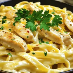 Für dieses Gericht brauchst du folgende Hauptzutaten: - 300g Spaghetti oder Fettuccine - 2 mittelgroße Hühnchenbrustfilets, in Streifen geschnitten - 4 Esslöffel ungesalzene Butter - 4 Knoblauchzehen, fein gehackt - 1 Tasse Geflügelbrühe - 1 Tasse Schlagsahne - 1 Tasse frisch geriebener Parmesan - Salz und Pfeffer nach Geschmack - Frische Petersilie, gehackt zur Garnitur Diese Zutaten sind einfach zu finden und machen das Gericht sehr schmackhaft. Du kannst auch andere Nudelsorten verwenden, wenn du magst. Die Gewürze und Kräuter machen den Geschmack aus. Hier sind die wichtigen: - 1 Teelöffel getrocknete italienische Kräuter (Oregano, Basilikum, Thymian) - 1 Teelöffel rote Paprikaflocken (optional für Würze) Die italienischen Kräuter bringen Frische ins Gericht. Die Paprikaflocken geben einen kleinen Kick. Du kannst die Paprikaflocken weglassen, wenn du es milder magst. Wenn du etwas Abwechslung magst, probiere diese Alternativen: - Verwende Hähnchenbeine statt Brustfilets für mehr Geschmack. - Ersetze die Schlagsahne durch Kokosmilch für eine vegane Option. - Füge Gemüse wie Spinat oder Brokkoli hinzu, um mehr Nährstoffe zu bekommen. Diese Alternativen halten das Rezept spannend und passen gut zu deinem Geschmack. Wähle, was dir am besten gefällt. Koche die Pasta in einem großen Topf mit gesalzenem Wasser. Befolge die Anweisungen auf der Verpackung. Bevor du die Pasta abgießt, hebe 1 Tasse vom Nudelwasser auf. Dies hilft später bei der Sauce. Stelle die abgetropfte Pasta beiseite. Erhitze in einer großen Pfanne 2 Esslöffel Butter bei mittlerer Hitze. Warte, bis die Butter blubbert. Füge die Hühnchenstreifen hinzu und würze sie mit Salz und Pfeffer. Brate das Hühnchen für etwa 6-8 Minuten. Es sollte goldbraun und durchgegart sein. Nimm das Hühnchen aus der Pfanne und stelle es beiseite. In die gleiche Pfanne fügst du die restlichen 2 Esslöffel Butter hinzu. Schmelze die Butter und gib dann den gehackten Knoblauch und die roten Paprikaflocken hinzu. Sautiere die Mischung für 1-2 Minuten. Achte darauf, den Knoblauch nicht zu verbrennen. Gieße die Geflügelbrühe hinzu und bringe die Mischung zum Köcheln. Lösen die angebrannten Stücke vom Boden der Pfanne. Rühre die Schlagsahne und die italienischen Kräuter unter. Lass die Sauce für 3-4 Minuten köcheln, bis sie leicht eindickt. Gib das gebratene Hühnchen zurück in die Pfanne. Füge die abgetropfte Pasta hinzu und mische alles gut. Wenn die Sauce zu dick ist, füge schrittweise etwas vom Nudelwasser hinzu. Zum Schluss rühre den geriebenen Parmesan ein, bis er schmilzt. Schmecke die Sauce mit Salz und Pfeffer ab. Serviere die Pasta warm, garniert mit frischer Petersilie und mehr Parmesan nach Wunsch. Um die beste Pasta zu kochen, ist es wichtig, gesalzenes Wasser zu verwenden. Das hilft, den Geschmack zu verbessern. Achte darauf, die Pasta al dente zu kochen. Das bedeutet, sie soll noch etwas Biss haben. Rühre die Pasta während des Kochens gelegentlich um, damit sie nicht zusammenklebt. Wenn du die Sauce machst, achte darauf, den Knoblauch nicht zu verbrennen. Das gibt einen bitteren Geschmack. Füge die Geflügelbrühe langsam hinzu und bringe sie zum Köcheln. Das hilft, die Aromen zu verbinden. Wenn die Sauce zu dick ist, kannst du etwas vom Nudelwasser hinzufügen. Serviere die Pasta in tiefen Tellern. Das sieht schön aus und gibt Platz für die Sauce. Garniere deine Pasta mit frischer Petersilie und etwas mehr Parmesan. Das gibt einen frischen Geschmack und macht das Gericht einladend. Denk daran, die Pasta warm zu servieren, damit sie am besten schmeckt. {{image_4}} Gemüse macht die Knoblauchbutter Hühnchen Pasta bunter und gesünder. Du kannst zum Beispiel Brokkoli, Spinat oder Paprika hinzufügen. Diese Gemüsesorten sind einfach zu kochen und passen gut zur Pasta. Füge das Gemüse in der letzten Kochminute hinzu. So bleibt es knackig und frisch. Du kannst auch Zucchini oder Erbsen verwenden. Das gibt der Mahlzeit mehr Farbe und Nährstoffe. Wenn du kein Hühnchen magst, gibt es viele Alternativen. Du kannst Garnelen oder Lachs probieren. Diese Fische haben einen feinen Geschmack und passen gut zur Knoblauchbutter. Eine weitere Option ist Tofu. Tofu nimmt die Aromen der Sauce gut auf. Es ist auch eine tolle Wahl für Veganer. Du kannst das Gemüse und die Sauce genauso verwenden, um ein leckeres Gericht zu zaubern. Für eine glutenfreie Version nimm glutenfreie Pasta. Diese gibt es in vielen Geschäften. Achte darauf, dass die Sauce auch glutenfrei bleibt. Ersetze die Butter durch pflanzliche Margarine und die Sahne durch Kokosmilch oder Sojasahne. So wird die Pasta auch vegan. Mit diesen Tipps kannst du die Knoblauchbutter Hühnchen Pasta an deine Bedürfnisse anpassen. Jeder kann diese leckere Mahlzeit genießen! Nach dem Essen bleiben oft Reste übrig. Um sie frisch zu halten, stellen Sie sicher, dass die Pasta in einem luftdichten Behälter ist. Lassen Sie die Pasta zuerst auf Raumtemperatur abkühlen. Dann decken Sie den Behälter gut ab. So bleibt der Geschmack erhalten. Wenn Sie die Reste aufwärmen, gibt es einige einfache Schritte zu beachten. Geben Sie die Pasta in eine Pfanne mit etwas Wasser oder Brühe. Erhitzen Sie die Mischung bei mittlerer Hitze. Rühren Sie häufig um, damit die Pasta nicht anbrennt. Alternativ können Sie die Pasta auch in der Mikrowelle aufwärmen. Verwenden Sie eine mikrowellengeeignete Schüssel und decken Sie sie ab. So bleibt die Feuchtigkeit erhalten. Im Kühlschrank hält sich die Knoblauchbutter Hühnchen Pasta etwa drei bis vier Tage. Achten Sie darauf, sie gut zu verpacken. Wenn Sie die Pasta länger aufbewahren möchten, können Sie sie einfrieren. In einem gefrierfesten Behälter hält sie bis zu drei Monate. Beim Auftauen lassen Sie die Pasta einfach über Nacht im Kühlschrank. So bleibt die Textur am besten erhalten. Um die Pasta würziger zu machen, füge mehr Gewürze hinzu. Verwende extra rote Paprikaflocken oder frischen Pfeffer. Du kannst auch frische Kräuter wie Basilikum oder Oregano verwenden. Ein Spritzer Zitronensaft bringt Frische. Denke daran, die Gewürze langsam hinzuzufügen. So kannst du die Geschmäcker gut kontrollieren. Wenn die Sauce zu dick ist, füge etwas von dem reservierten Nudelwasser hinzu. Rühre gut um, bis die Sauce die gewünschte Konsistenz hat. Du kannst auch mehr Geflügelbrühe oder Schlagsahne verwenden. Achte darauf, nicht zu viel auf einmal hinzuzufügen. So behältst du die Kontrolle über die Textur der Sauce. Die Knoblauchbutter Hühnchen Pasta hat gesunde Zutaten. Hühnchen ist eine gute Proteinquelle. Die Pasta liefert Kohlenhydrate für Energie. Knoblauch hat gesundheitliche Vorteile, wie die Stärkung des Immunsystems. Achte jedoch auf die Butter und die Sahne. Diese Zutaten sind reich an Fett. Du kannst die Menge reduzieren, wenn du gesünder essen möchtest. Die Knoblauchbutter Hühnchen Pasta vereint einfache Zutaten und tolle Geschmackserlebnisse. Du hast gelernt, wie man die Pasta richtig kocht, das Hühnchen perfekt brät und eine köstliche Sauce zubereitet. Ich habe dir Tipps für die Zubereitung und Variationen gegeben, um das Gericht zu verfeinern. Denk daran, dass Lagerung und Aufwärmen wichtig sind, um die Reste zu genießen. Mit diesen Infos kannst du ein einfaches Gericht in ein echtes Highlight verwandeln. Viel Spaß beim Kochen und Ausprobieren!