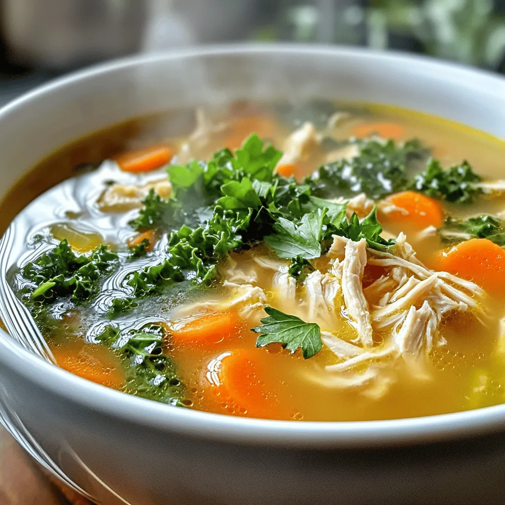 Für die beste Knochenbrühe Hühnersuppe benötigen Sie: - 2 Esslöffel Olivenöl - 1 große Zwiebel, gewürfelt - 3 Knoblauchzehen, fein gehackt - 2 große Karotten, in Scheiben geschnitten - 2 Selleriestangen, in Scheiben geschnitten - 450 g Huhn (Schenkel, Keulen oder Brust), ohne Haut und Knochen - 2 Liter hausgemachte oder gekaufte Knochenbrühe - 1 Teelöffel getrockneter Thymian - 1 Teelöffel getrockneter Oregano - 1 Lorbeerblatt - Salz und Pfeffer nach Geschmack - 2 Tassen Grünkohl oder Spinat, grob gehackt - Saft von 1 Zitrone - Frische Petersilie, gehackt (zum Garnieren) Diese Zutaten bieten eine starke Basis. Sie sorgen für Geschmack und Nährstoffe. Die Zutaten in dieser Hühnersuppe bringen viele Vorteile. - Olivenöl enthält gesunde Fette. Diese Fette unterstützen das Herz. - Zwiebeln und Knoblauch stärken das Immunsystem. Sie helfen auch bei der Verdauung. - Karotten und Sellerie sind reich an Vitaminen und Ballaststoffen. Sie fördern die Gesundheit der Augen. - Hühnchen liefert hochwertiges Protein. Es hilft beim Muskelaufbau. - Knochenbrühe hat viele Mineralien. Sie kann die Gelenke unterstützen. - Grünkohl oder Spinat sind voller Antioxidantien. Sie schützen die Zellen. - Zitronensaft gibt Frische und Vitamin C. Das stärkt die Abwehrkräfte. Diese Nährwerte machen die Suppe zu einer nahrhaften Wahl. Wählen Sie die besten Zutaten für optimale Ergebnisse. - Olivenöl: Achten Sie auf kaltgepresstes Öl. Es hat mehr Nährstoffe. - Huhn: Kaufen Sie frisches Huhn. Bio-Huhn hat oft bessere Qualität. - Gemüse: Frisches Gemüse ist immer besser. Achten Sie auf leuchtende Farben. - Knochenbrühe: Wenn möglich, verwenden Sie hausgemachte Brühe. Sie hat mehr Geschmack. - Kräuter: Frische Kräuter sind intensiver im Geschmack. Wenn nicht verfügbar, nutzen Sie getrocknete. Mit diesen Tipps wählen Sie hochwertige Zutaten. Das verbessert den Geschmack und die Nährstoffe der Suppe. 1. Öl erhitzen: Erhitze das Olivenöl in einem großen Topf bei mittlerer Hitze. 2. Zwiebel braten: Füge die gewürfelte Zwiebel hinzu. Brate sie etwa 5 Minuten, bis sie weich und durchscheinend ist. 3. Aromaten hinzufügen: Rühre den gehackten Knoblauch, die Karotten und den Sellerie ein. Koche weitere 3-4 Minuten, bis das Gemüse leicht weich wird. 4. Huhn anbraten: Schiebe das Gemüse zur Seite. Lege die Hühnerstücke in die Mitte. Brate sie 2-3 Minuten auf jeder Seite an, bis sie leicht gebräunt sind. 5. Knochenbrühe eingießen: Gieße vorsichtig die Knochenbrühe in den Topf, sodass das Hühnchen vollständig bedeckt ist. 6. Brühe würzen: Füge den Thymian, Oregano und das Lorbeerblatt hinzu. Schmecke mit Salz und Pfeffer ab und bringe die Suppe langsam zum Köcheln. 7. Simmern lassen: Decke den Topf ab und lasse die Suppe 20-25 Minuten köcheln, bis das Hühnchen durchgegart und zart ist. 8. Huhn zerkleinern: Nimm die Hühnerstücke aus der Brühe. Zerkleinere sie mit zwei Gabeln und gib das Zerkleinerte zurück in den Topf. 9. Grünzeug hinzufügen: Rühre den gehackten Grünkohl oder Spinat ein. Koche weitere 5 Minuten, bis das Blattgemüse verwelkt ist. 10. Mit Zitronensaft vollenden: Gib den Zitronensaft in die Suppe und würze nach Geschmack. 11. Servieren: Fülle die Suppe in Schalen und garniere mit frischer, gehackter Petersilie. Die richtige Technik macht den Unterschied. Achte darauf, das Gemüse nicht zu überkochen. Es soll weich, aber auch bissfest bleiben. Das Anbraten des Huhns bringt Geschmack. So bekommst du eine reichhaltige Brühe. Die Verwendung frischer Kräuter hebt die Aromen. Das langsame Köcheln ist entscheidend für die zarte Textur. Stelle sicher, dass du mittlere Hitze verwendest, um ein Anbrennen zu vermeiden. Die Garzeit für das Huhn beträgt 20-25 Minuten. Überprüfe, ob das Huhn vollständig durch ist. Die Temperatur sollte mindestens 75 Grad Celsius erreichen. Wenn du das Blattgemüse hinzufügst, koche es nur kurz, um die frische Farbe und Nährstoffe zu erhalten. Ein häufiger Fehler ist, die Zwiebel zu lange zu braten. Sie sollte weich, aber nicht braun werden. Achte darauf, das Gemüse gleichmäßig zu schneiden. So garen sie gleich schnell. Ein weiterer Fehler ist, die Brühe nicht richtig zu würzen. Probiere die Suppe während des Kochens. So kannst du den Geschmack anpassen. Du kannst die Hühnersuppe auch im Slow Cooker zubereiten. Stelle ihn auf niedrige Hitze für 6-8 Stunden. Im Instant Pot geht es schneller. Setze ihn auf Hochdruck für 15 Minuten. Lasse dann den Druck ab. Beide Methoden bringen einen tollen Geschmack hervor. Serviere die Suppe mit frischem Brot oder knusprigen Croutons. Ein einfacher grüner Salat passt auch gut dazu. Du kannst etwas Reis oder Quinoa hinzufügen, um die Suppe sättigender zu machen. Für mehr Geschmack, füge frische Kräuter wie Basilikum oder Dill hinzu. {{image_4}} Wenn du Allergien hast, kannst du die Brühe leicht anpassen. Verwende glutenfreie Brühe, um Gluten zu vermeiden. Wenn du auf Hühnchen reagierst, nimm Rindfleisch oder Gemüsebrühe. So bleibt der Geschmack stark. Ersetze Olivenöl durch Kokosöl, wenn du es magst. Achte darauf, frische Kräuter zu nutzen, um Aromen zu verbessern. Du kannst die Suppe nach deinem Geschmack ändern. Für scharfe Aromen füge etwas rote Paprika oder Chili-Pulver hinzu. Wenn du es süßer magst, probiere Karotten oder Süßkartoffeln. Ein Spritzer Honig kann auch helfen. So kannst du die Suppe ganz nach deinem Gusto gestalten. Saisonale Zutaten machen die Suppe frisch und lecker. Im Frühling füge Spargel oder Erbsen hinzu. Im Sommer probiere Zucchini oder frische Kräuter. Im Herbst sind Kürbis und Pilze perfekt. Im Winter kannst du Wurzelgemüse verwenden. Diese Zutaten bringen neue Aromen und Nährstoffe in deine Hühnersuppe. Die beste Lagerung für deine Hühnersuppe ist im Kühlschrank. Stelle die Suppe in einen luftdicht verschlossenen Behälter. So bleibt sie frisch und lecker. Achte darauf, dass die Suppe auf Raumtemperatur abgekühlt ist, bevor du sie in den Kühlschrank stellst. Dies schützt andere Lebensmittel vor Wärme. Du kannst die Suppe auch einfrieren. Fülle sie in einen gefrierfesten Behälter. Lasse dabei etwas Platz, damit sie beim Gefrieren nicht platzt. Die Suppe bleibt bis zu drei Monate haltbar. Zum Wiedererwärmen nimm die Suppe aus dem Gefrierfach und lasse sie über Nacht im Kühlschrank auftauen. Du kannst sie dann in einem Topf bei niedriger Hitze erwärmen. Rühre regelmäßig um, damit sie gleichmäßig warm wird. Im Kühlschrank hält sich die Hühnersuppe etwa drei bis vier Tage. Achte darauf, sie gut zu verschließen. Wenn du einen unangenehmen Geruch bemerkst oder die Suppe trüb aussieht, wirf sie weg. Sicherheit ist wichtig, um gesund zu bleiben. Wenn du dir unsicher bist, iss die Suppe lieber nicht. Knochenbrühe kann im Kühlschrank bis zu fünf Tage frisch bleiben. Achte darauf, sie in einem luftdichten Behälter zu lagern. Du kannst die Brühe auch einfrieren. Im Gefrierschrank hält sie bis zu sechs Monate. Teile die Brühe in Portionen auf, um sie leichter zu verwenden. Knochenbrühe hat viele Vorteile für die Gesundheit. Sie kann die Gelenke stärken. Das Kollagen in der Brühe unterstützt die Haut. Sie enthält Mineralien wie Kalzium und Magnesium, die gut für die Knochen sind. Außerdem kann sie das Immunsystem stärken und die Verdauung fördern. Eine warme Schüssel Brühe kann auch bei Erkältungen helfen. Ja, du kannst die Suppe auch vegetarisch machen. Ersetze das Huhn durch Gemüse wie Zucchini oder Pilze. Verwende Gemüsebrühe anstelle von Knochenbrühe. Füge viele Kräuter und Gewürze hinzu, um den Geschmack zu intensivieren. Auch Hülsenfrüchte wie Linsen oder Kichererbsen machen die Suppe nahrhaft. So bleibt der Genuss erhalten, auch ohne Fleisch. Die Zubereitung der besten Hühnersuppe beginnt mit den richtigen Zutaten und Techniken. Wir haben die Zutaten und ihre Vorteile besprochen. Außerdem gab es Tipps zur Zubereitung, um häufige Fehler zu vermeiden. Variationen und Lagerinformationen machen die Suppe anpassbar und leicht aufzubewahren. Knochenbrühe ist nicht nur lecker, sondern auch gut für die Gesundheit. Mit diesem Wissen kannst du deine ideale Suppe schaffen. Viel Erfolg beim Kochen und Genießen!