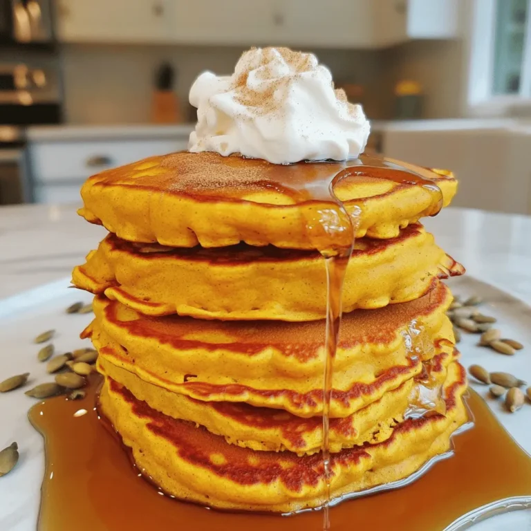 Um die perfekten Kürbis-Hüttenkäse-Pfannkuchen zu machen, brauchen wir einige einfache Zutaten: - 240 g Hüttenkäse - 240 g Kürbispüree aus der Dose - 2 große Eier - 120 g Weizenmehl (Type 550) - 1 EL Backpulver - 1 TL gemahlener Zimt - 1/2 TL Muskatnuss - 1/4 TL Salz - 60 ml Milch (oder Mandelmilch) - 1 EL Ahornsirup (optional) - Butter oder Öl zum Braten Diese Zutaten sorgen für einen tollen Geschmack und eine angenehme Textur. Falls du einige Zutaten nicht hast, gibt es Alternativen: - Statt Hüttenkäse kannst du Ricotta nutzen. - Verwende frisches Kürbispüree, wenn du es selbst machen möchtest. - Für eine glutenfreie Option nimm einfach glutenfreies Mehl. - Mandelmilch oder Hafermilch sind gute Alternativen zur normalen Milch. - Anstelle von Ahornsirup kannst du Honig verwenden. Diese Optionen helfen dir, die Pfannkuchen anzupassen. Achte auf die Qualität deiner Zutaten. Frische Eier und guter Hüttenkäse machen einen großen Unterschied. Wähle reines Kürbispüree ohne Zusätze. Das sorgt für mehr Geschmack. Wenn du Gewürze verwendest, achte darauf, dass sie frisch sind. Alte Gewürze verlieren ihr Aroma. Wenn du die richtigen Zutaten wählst, werden deine Pfannkuchen besonders lecker. Zuerst brauchst du eine große Schüssel. Gib den Hüttenkäse, das Kürbispüree und die Eier hinein. Rühre alles mit einem Schneebesen gut um. Achte darauf, dass die Mischung glatt wird. Diese Basis bringt viel Geschmack und Feuchtigkeit in die Pfannkuchen. Nimm eine zweite Schüssel für die trockenen Zutaten. Mische das Weizenmehl, das Backpulver, den Zimt, die Muskatnuss und das Salz gut. Jetzt fügst du die trockenen Zutaten nach und nach zu den feuchten hinzu. Rühre vorsichtig, um Klumpen zu vermeiden. Wenn der Teig zu dick ist, gib etwas Milch hinzu. Optional kannst du auch Ahornsirup für eine süße Note dazugeben. Erhitze eine Pfanne bei mittlerer Hitze. Gib etwas Butter oder Öl hinein, damit die Pfannkuchen nicht kleben bleiben. Wenn die Pfanne heiß ist, gieße etwa 60 ml des Teigs hinein. Backe die Pfannkuchen, bis sich Blasen auf der Oberfläche bilden. Das dauert etwa 3-4 Minuten. Wende sie dann und backe sie für weitere 2-3 Minuten, bis sie goldbraun sind. Halte die Pfannkuchen warm, während du den restlichen Teig verarbeitest. Um den perfekten Teig zu erzielen, achte darauf, dass die Mischung glatt ist. Vermenge den Hüttenkäse, das Kürbispüree und die Eier gut. Mische die trockenen Zutaten in einer separaten Schüssel. Füge sie dann langsam zu den feuchten Zutaten hinzu. Rühre nur so lange, bis alles gerade verbunden ist. Ein paar Klümpchen sind in Ordnung. Wenn der Teig zu dick wirkt, gib einen Schuss Milch hinzu. Die richtige Hitze ist wichtig für perfekte Pfannkuchen. Heize die Pfanne bei mittlerer Hitze vor. Wenn du ein paar Tropfen Wasser in die Pfanne wirfst, sollten sie zischen. Gieße etwa 60 ml Teig in die Pfanne. Backe die Pfannkuchen, bis sich Blasen bilden, etwa 3-4 Minuten. Wende sie dann und backe sie für weitere 2-3 Minuten, bis sie goldbraun sind. Die Präsentation macht den Unterschied. Staple die Pfannkuchen auf einem Teller. Träufle etwas Ahornsirup darüber und bestäube sie mit Zimt. Ein Klecks Schlagsahne und ein paar Kürbiskerne sorgen für zusätzlichen Crunch. So wird das Gericht nicht nur lecker, sondern auch ansprechend. {{image_4}} Für eine vegane Version können wir den Hüttenkäse durch pflanzlichen Joghurt ersetzen. Ich empfehle, Soja- oder Kokosjoghurt zu verwenden. Anstelle der Eier können Sie einen „Leinsamen-Ei“ machen. Mischen Sie 1 Esslöffel gemahlene Leinsamen mit 3 Esslöffeln Wasser und lassen Sie es 5 Minuten stehen. Das wird die Bindung der Zutaten übernehmen. Verwenden Sie auch Mandelmilch oder eine andere pflanzliche Milch, um die Flüssigkeit zu ersetzen. Um den Pfannkuchen eine interessante Note zu geben, können Sie verschiedene Zutaten hinzufügen. Zum Beispiel: - Schokoladenstückchen für eine süße Note - Gehackte Nüsse für mehr Crunch - Frische Äpfel oder Birnen für zusätzliche Frische - Vanilleextrakt für einen tiefen Geschmack Experimentieren Sie mit diesen Zutaten, um Ihre perfekte Mischung zu finden! Wenn Sie eine glutenfreie Option suchen, können Sie das Weizenmehl durch eine glutenfreie Mehlmischung ersetzen. Diese Mischung funktioniert gut und sorgt für die richtige Textur. Auch Mandelmehl oder Hafermehl sind tolle Alternativen. Achten Sie darauf, dass das verwendete Hafermehl wirklich glutenfrei ist, falls Sie glutenempfindlich sind. Lagere die Kürbis-Hüttenkäse-Pfannkuchen in einem luftdichten Behälter. Lege ein Stück Backpapier zwischen die Pfannkuchen, um ein Zusammenkleben zu verhindern. Stelle den Behälter in den Kühlschrank, wenn du die Pfannkuchen innerhalb von drei Tagen essen möchtest. Für längere Lagerung, friere die Pfannkuchen ein. Um die Pfannkuchen aufzuwärmen, benutze eine Pfanne oder die Mikrowelle. In der Pfanne, erhitze sie bei mittlerer Hitze für etwa zwei Minuten pro Seite. In der Mikrowelle, lege die Pfannkuchen auf einen Teller und decke sie mit einem feuchten Papiertuch ab. Erhitze sie für 30 Sekunden bis eine Minute. Achte darauf, dass sie nicht zu trocken werden. Im Kühlschrank halten die Pfannkuchen bis zu drei Tage. Im Gefrierschrank sind sie bis zu drei Monate haltbar. Achte darauf, sie gut einzupacken, um Frostschäden zu vermeiden. Vor dem Essen auf Raumtemperatur bringen oder aufwärmen. Ja, du kannst frisches Kürbispüree verwenden. Es ist einfach zuzubereiten. Koche den Kürbis, bis er weich ist, und püriere ihn dann. Achte darauf, das Püree gut abtropfen zu lassen. Zu viel Wasser kann den Teig dünn machen. Frisches Püree bringt einen tollen Geschmack. Es ist auch eine gute Möglichkeit, saisonales Gemüse zu nutzen. Diese Pfannkuchen sind gesund. Sie enthalten Hüttenkäse, der viel Protein hat. Kürbis bietet viele Vitamine und Mineralien. Die Pfannkuchen haben weniger Zucker und Fett als viele andere Rezepte. Du kannst die Milch durch Mandelmilch ersetzen, um sie laktosefrei zu machen. Verwende weniger Ahornsirup, um die Kalorien zu senken. Diese Pfannkuchen sind eine gute Wahl für ein nahrhaftes Frühstück. Wenn du die Pfannkuchen süßer machen möchtest, füge mehr Ahornsirup hinzu. Du kannst auch Honig oder Agavendicksaft verwenden. Eine Handvoll Schokoladenstückchen kann ebenfalls einen süßen Kick geben. Zimt und Muskatnuss bringen einen warmen Geschmack. Experimentiere mit verschiedenen Süßungsmitteln, um deinen perfekten Pfannkuchen zu finden. Schmecke den Teig ab, bevor du ihn brätst. Kürbis-Hüttenkäse-Pfannkuchen sind einfach und lecker. Wir haben die Hauptzutaten und Alternativen besprochen. Auch Tipps zur Vorbereitung und dem Backen waren wichtig. Die perfekte Konsistenz erreicht ihr mit den richtigen Tricks. Vegane und glutenfreie Optionen machen das Rezept vielseitig. Denkt ans richtige Lagern und Aufwärmen, um die Pfannkuchen frisch zu halten. Nutzt die FAQs für Klarheit. Experimentiert mit diesen Ideen und macht das Rezept zu eurem eigenen!