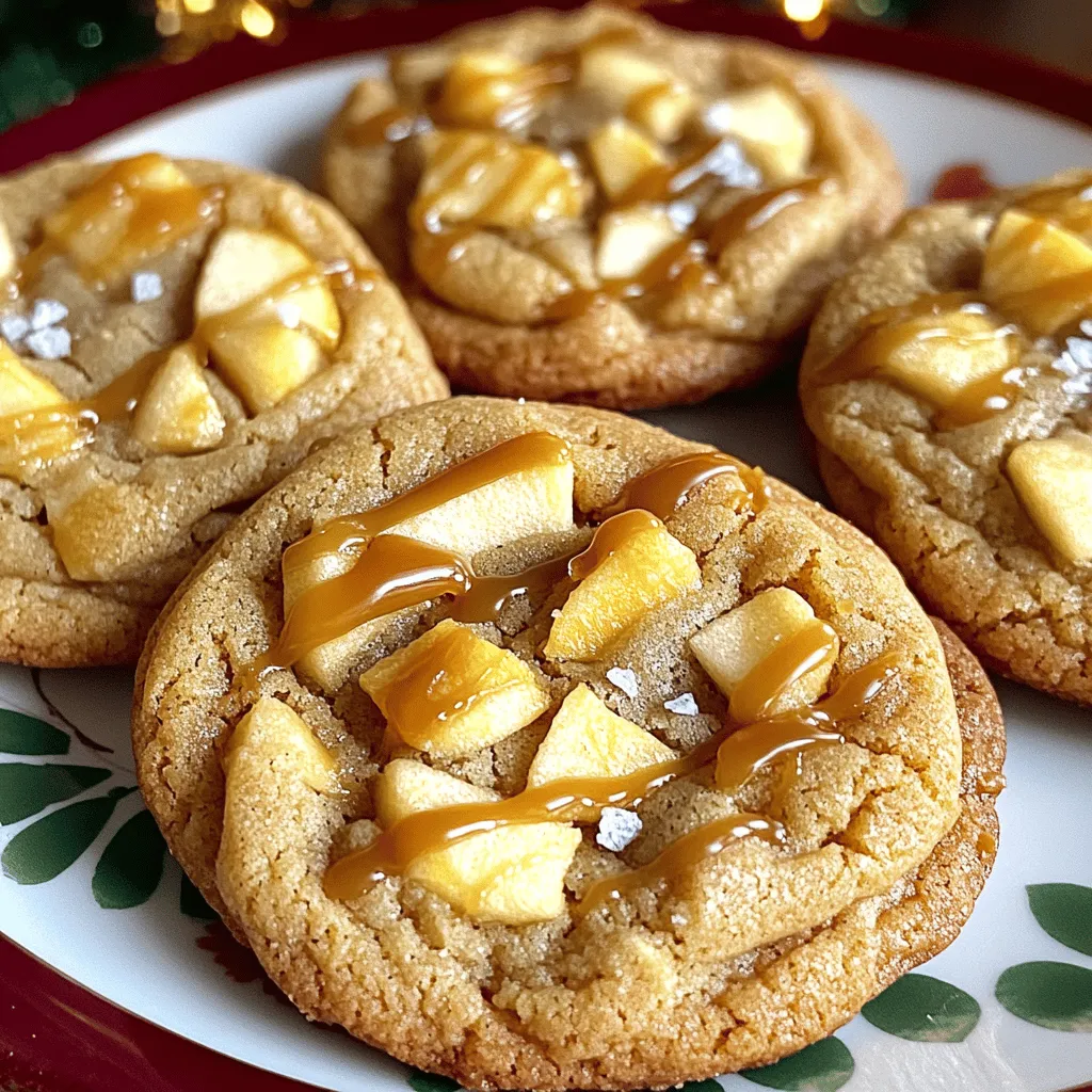 Für diese köstlichen Karamell-Apfel-Kekse brauchen wir einfache Grundzutaten. Hier ist die Liste: - 1 Tasse ungesalzene Butter, weich - 1 Tasse brauner Zucker, fest gepackt - 1/2 Tasse Kristallzucker - 1 großes Ei - 2 Teelöffel Vanilleextrakt - 2 Tassen Weizenmehl - 1 Teelöffel Backnatron - 1/2 Teelöffel Backpulver - 1/2 Teelöffel Salz - 1 Teelöffel gemahlener Zimt Diese Zutaten verbinden sich gut und geben den Keksen ihren besonderen Geschmack. Die besonderen Zutaten machen diese Kekse einzigartig. Dazu gehören: - 1 Tasse gewürfelte Äpfel (vorzugsweise Granny Smith) - 1/2 Tasse Karamellstückchen oder klein gehackte weiche Karamellen - 1/2 Tasse gehackte Pekannüsse oder Walnüsse (optional) Die Äpfel bringen Frische und einen leichten Säurekick. Granny Smith Äpfel sind perfekt, da sie fest und sauer sind. Die Karamellstückchen sorgen für süße, klebrige Momente. Die Nüsse fügen einen knusprigen Biss hinzu, sind jedoch optional. Die Wahl der Äpfel ist entscheidend für den Geschmack. Hier sind ein paar Tipps: - Wählen Sie Äpfel, die fest und knackig sind. - Granny Smith Äpfel sind ideal, da sie gut backen und den perfekten Kontrast zur Süße bieten. - Frische Äpfel haben mehr Geschmack und Saftigkeit. Kaufen Sie Äpfel, die frei von Druckstellen sind. So stellen Sie sicher, dass die Kekse lecker und saftig werden. Die Vorbereitungszeit für diese Karamell-Apfel-Kekse beträgt etwa 15 Minuten. Die Backzeit liegt bei 10 bis 12 Minuten. Insgesamt brauchen Sie also etwa 27 Minuten, um 24 leckere Kekse zu backen. 1. Heizen Sie Ihren Ofen auf 175°C vor. Legen Sie ein Backblech mit Backpapier aus. 2. In einer großen Schüssel rühren Sie die weiche Butter, den braunen Zucker und den Kristallzucker cremig. Nutzen Sie dafür einen Handmixer oder eine Küchenmaschine. 3. Fügen Sie das Ei und den Vanilleextrakt hinzu. Mischen Sie alles gut, bis es homogen ist. 4. In einer anderen Schüssel mischen Sie das Mehl, Backnatron, Backpulver, Salz und Zimt. 5. Geben Sie die trockenen Zutaten langsam zur feuchten Mischung. Rühren Sie nur, bis alles vermischt ist. Übermixen Sie nicht. 6. Heben Sie die gewürfelten Äpfel, die Karamellstückchen und die Nüsse vorsichtig unter den Teig. 7. Verwenden Sie einen Esslöffel, um Portionen des Teigs auf das Backblech zu setzen. Lassen Sie genug Platz zwischen den Keksen. 8. Backen Sie die Kekse im Ofen für 10-12 Minuten. Die Ränder sollten goldbraun sein. 9. Lassen Sie die Kekse 5 Minuten auf dem Blech abkühlen. Dann legen Sie sie auf ein Kuchengitter. - Die Butter sollte weich sein, aber nicht geschmolzen. - Rühren Sie die Zutaten gründlich, aber vermeiden Sie Übermischung. - Achten Sie auf die Backzeit. Jeder Ofen kann anders sein. Sehen Sie nach, wenn die Kekse goldbraun sind. - Lassen Sie die Kekse ausreichend abkühlen, bevor Sie sie lagern. Um den perfekten Teig für Ihre Karamell-Apfel-Kekse zu machen, ist die Butter wichtig. Stellen Sie sicher, dass die Butter weich ist, aber nicht geschmolzen. So wird der Teig schön cremig. Mischen Sie die Butter mit den Zuckern gut, bis die Mischung fluffig ist. Das sorgt für weiche Kekse. Achten Sie darauf, die trockenen Zutaten nur kurz zu mischen. Zu viel Rühren macht die Kekse hart. Heizen Sie Ihren Ofen auf 175°C vor. Diese Temperatur sorgt dafür, dass die Kekse gleichmäßig backen. Lassen Sie die Kekse 10 bis 12 Minuten backen. Achten Sie darauf, dass die Ränder goldbraun sind. Die Mitte sollte fest, aber noch weich sein. Lassen Sie die Kekse nach dem Backen 5 Minuten auf dem Blech abkühlen. So behalten sie ihre Form. Für eine tolle Präsentation können Sie die Kekse auf einem schönen Teller anrichten. Träufeln Sie etwas Karamellsauce darüber. Das sieht nicht nur gut aus, sondern schmeckt auch lecker. Eine Prise Meersalz obenauf gibt einen tollen Kontrast zur Süße. Sie können auch gehackte Nüsse oder Schokoladenstückchen als Topping verwenden. So wird jeder Keks zum Kunstwerk! {{image_4}} Wenn Sie spezielle Diäten einhalten, können Sie die Karamell-Apfel-Kekse anpassen. Für eine glutenfreie Version nutzen Sie einfach glutenfreies Mehl. Achten Sie darauf, dass das Mehl eine gute Bindung hat. Wenn Sie vegane Kekse möchten, ersetzen Sie die Butter durch Kokosöl und das Ei durch Apfelmus oder einen Leinsamen-Ersatz. Diese Alternativen sorgen für die richtige Konsistenz und den gewünschten Geschmack. Experimentieren Sie mit verschiedenen Zutaten für neue Geschmackserlebnisse. Verwenden Sie anstelle von Granny Smith Äpfeln süßere Sorten wie Fuji oder Honeycrisp. Fügen Sie gewürfelte Trockenfrüchte wie Cranberries oder Rosinen hinzu, um eine fruchtige Note zu erhalten. Für einen schokoladigen Kick können Sie Schokoladenstückchen statt Karamellstückchen verwenden. Diese kleinen Änderungen machen Ihre Kekse einzigartig und lecker. Nutzen Sie die Saison, um Ihre Kekse zu variieren. Im Herbst können Sie Kürbispüree hinzufügen. Das macht die Kekse saftig und gibt ihnen einen besonderen Geschmack. Fügen Sie dazu noch etwas Kürbiskuchengewürz hinzu. Im Winter ist Zimt besonders beliebt. Erhöhen Sie die Menge an gemahlenem Zimt oder fügen Sie etwas Muskatnuss hinzu. Diese saisonalen Varianten bringen Abwechslung auf den Tisch und machen Ihre Kekse zum Highlight jeder Feier. Um die Karamell-Apfel-Kekse frisch zu halten, lege sie in einen luftdichten Behälter. Plastiktüten mit Reißverschluss sind auch gut. Halte die Kekse bei Raumtemperatur. Vermeide direkte Sonneneinstrahlung. So bleiben sie weich und lecker. Die Kekse halten sich im Kühlschrank etwa eine Woche. Sie bleiben frisch und schmackhaft. Im Gefrierschrank kannst du sie bis zu drei Monate aufbewahren. Denke daran, sie in einen luftdichten Behälter zu packen. So schützt du sie vor Frostbrand. Wenn die Kekse trocken werden, lege ein Stück Brot in den Behälter. Das Brot gibt Feuchtigkeit ab und macht die Kekse wieder weich. Du kannst die Kekse auch kurz in der Mikrowelle erwärmen. Ein paar Sekunden reichen, um die Karamell-Apfel-Kekse aufzufrischen. Die Karamell-Apfel-Kekse halten gut in einem luftdichten Behälter. Sie bleiben frisch für etwa eine Woche. Bei kühler Lagerung im Kühlschrank können sie bis zu zehn Tage halten. Wenn Sie die Kekse einfrieren, bleiben sie bis zu drei Monate lecker. Achten Sie darauf, sie gut zu verpacken, um Gefrierbrand zu vermeiden. Ja, Sie können die Karamellstückchen weglassen. Das Rezept bleibt lecker auch ohne sie. Wenn Sie die Süße reduzieren möchten, probieren Sie es ohne die Karamellstückchen. Sie können auch andere Zutaten hinzufügen, wie Schokoladenstückchen oder Trockenfrüchte. So bleibt der Keks weiterhin saftig und geschmackvoll. Wenn Sie keine Pekannüsse haben, verwenden Sie Walnüsse oder Mandeln. Diese Nüsse geben einen guten Crunch. Sie können auch Sonnenblumenkerne oder Kürbiskerne verwenden. Diese Optionen sind nussfrei und gut für Allergiker. Achten Sie darauf, die Nüsse grob zu hacken, um die Textur zu bewahren. Karamellisierte Apfelkekse sind lecker und einfach zu machen. Wir haben die Grundzutaten, besondere Zutaten und die richtige Auswahl der Äpfel behandelt. Außerdem gab ich dir eine Schritt-für-Schritt-Anleitung zum Backen und nützliche Tipps für den perfekten Teig. Du kannst das Rezept auch anpassen oder variieren, um neue Geschmäcker zu entdecken. Denk daran, die Kekse richtig zu lagern, damit sie frisch bleiben. Mit diesen Informationen kannst du jetzt kreative und leckere Karamell-Apfel-Kekse zaubern!