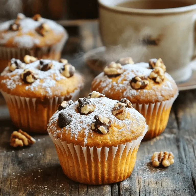 Für diese Kürbis Muffins brauchst du folgende Hauptzutaten: - 1 Tasse Kürbispüree aus der Dose - 1/2 Tasse Pflanzenöl - 1/2 Tasse brauner Zucker - 1/4 Tasse Kristallzucker - 2 große Eier - 1 Teelöffel Vanilleextrakt - 1 1/2 Tassen Weizenmehl - 1 Teelöffel Backpulver - 1 Teelöffel Natron - 1 Teelöffel Zimt - 1/2 Teelöffel Muskatnuss - 1/4 Teelöffel Salz Diese Zutaten bilden die Basis für leckere und saftige Muffins. Das Kürbispüree sorgt für Geschmack und Feuchtigkeit. Um den Muffins mehr Geschmack zu geben, kannst du diese Zutaten hinzufügen: - 1/2 Tasse gehackte Walnüsse - 1/2 Tasse Schokoladenstückchen Diese Zutaten bringen zusätzliche Textur und süße Noten in die Muffins. Walnüsse bieten einen schönen Crunch, während Schokoladenstückchen ein süßes Vergnügen hinzufügen. Bevor du mit dem Backen beginnst, bereite alle Zutaten vor: 1. Stelle sicher, dass das Kürbispüree Zimmertemperatur hat. 2. Mische die trockenen Zutaten in einer separaten Schüssel. 3. Halte die Eier und das Öl bereit, um sie schnell zu kombinieren. Indem du alles bereitstellst, machst du den Prozess reibungsloser. So kannst du die Muffins schnell und einfach zubereiten. Bevor du mit dem Backen beginnst, heize deinen Ofen auf 175°C vor. Das ist wichtig, damit die Muffins gleichmäßig backen. Lege ein Muffinblech mit Papierförmchen aus oder fette es gut mit Kochspray ein. So kleben die Muffins nicht fest. In einer großen Schüssel vermischst du das Kürbispüree, das Pflanzenöl, den braunen Zucker, den Kristallzucker, die Eier und den Vanilleextrakt. Nutze einen Schneebesen, um alles glatt zu rühren. In einer anderen Schüssel mischst du das Weizenmehl, das Backpulver, das Natron, den Zimt, die Muskatnuss und das Salz. Rühre gut um, bis alles gleichmäßig verteilt ist. Füge die trockenen Zutaten nach und nach zu den feuchten Zutaten hinzu. Rühre nur so lange, bis alles gerade verbunden ist. Es ist in Ordnung, wenn kleine Klumpen bleiben. Wenn du magst, hebe die gehackten Walnüsse und die Schokoladenstückchen unter den Teig. Verteile den Teig gleichmäßig auf das Muffinblech. Fülle jede Vertiefung zu etwa 2/3. Backe die Muffins 18-20 Minuten lang. Du erkennst, dass sie fertig sind, wenn ein Zahnstocher sauber herauskommt. Nimm die Muffins aus dem Ofen und lasse sie 5 Minuten im Blech auskühlen. Danach lege sie auf ein Kuchengitter, um vollständig abzukühlen. Serviere die Muffins warm und bestäube sie mit Puderzucker und Zimt für einen besonderen Touch. Um die besten Kürbis Muffins zu machen, achte auf frische Zutaten. Verwende frisches Kürbispüree, wenn möglich. Mische die trockenen Zutaten gut, damit alles gleichmäßig verteilt ist. Rühre den Teig nur kurz, bis alles verbunden ist. Kleine Klumpen sind kein Problem! Fülle die Muffinförmchen nicht ganz, sondern nur zu zwei Dritteln. So haben die Muffins Platz zum Aufgehen. Ein häufiger Fehler ist, zu lange zu rühren. Das kann die Muffins hart machen. Ein anderer Fehler ist, den Ofen nicht vorzuheizen. Dies sorgt dafür, dass die Muffins gleichmäßig backen. Achte auch darauf, die Muffins nicht zu lange zu backen. Wenn ein Zahnstocher sauber herauskommt, sind sie fertig. Lass sie nicht zu lange im Ofen. Du kannst die Muffins leicht anpassen. Für glutenfreie Muffins verwende glutenfreies Mehl. Möchtest du weniger Zucker? Reduziere die Mengen oder nutze einen Ersatz. Füge Früchte wie Äpfel oder Birnen hinzu, um einen neuen Geschmack zu bekommen. Wer Nüsse nicht mag, kann sie einfach weglassen. Diese Tipps helfen dir, die Muffins nach deinem Geschmack zu gestalten. {{image_4}} Du kannst viele leckere Zutaten zu deinen Muffins hinzufügen. Probiere verschiedene Nüsse, wie Mandeln oder Pecannüsse. Sie geben einen tollen Crunch. Auch Trockenfrüchte, wie Cranberries oder Rosinen, passen gut. Für einen besonderen Geschmack füge etwas Kakaopulver hinzu. Ein Teelöffel Kaffee kann auch helfen, den Geschmack des Kürbisses zu heben. Die Muffins sind sehr flexibel. Für eine süße Note kannst du mehr Zucker oder Honig hinzufügen. Wenn du es herzhaft magst, probiere Käse. Feta oder Cheddar passen gut. Du kannst auch frische Kräuter wie Rosmarin oder Thymian verwenden. So bekommst du ganz neue Geschmackserlebnisse. Kürbis ist nicht nur für den Herbst. Im Frühling kannst du frische Beeren hinzufügen. Im Sommer kannst du Zucchini einarbeiten, um die Muffins saftig zu halten. Im Winter sind Gewürze wie Ingwer oder Nelken eine tolle Wahl. So bleiben die Muffins das ganze Jahr über spannend! Um die Kürbis Muffins frisch zu halten, lege sie in einen luftdichten Behälter. So bleiben sie weich und lecker. Du kannst sie auch in Frischhaltefolie einwickeln. Achte darauf, dass die Muffins vollständig abgekühlt sind, bevor du sie lagerst. Dies verhindert, dass sich Feuchtigkeit bildet und sie matschig werden. Für die beste Frische lagere die Muffins bei Raumtemperatur. Sie halten sich dort etwa drei bis vier Tage. Wenn du sie länger aufbewahren möchtest, friere sie ein. Wickele die Muffins einzeln in Frischhaltefolie und lege sie dann in einen Gefrierbeutel. So bleiben sie bis zu drei Monate gut. Um die Muffins wieder aufzufrischen, heize den Ofen auf 150°C vor. Lege die Muffins auf ein Blech und erwärme sie für etwa 10 Minuten. Alternativ kannst du sie in der Mikrowelle für 15 bis 20 Sekunden aufwärmen. Serviere die Muffins warm mit einem Puderzucker-Topping oder einem Hauch Zimt. So schmecken sie gleich wieder frisch gebacken! Die Muffins bleiben frisch für etwa drei bis fünf Tage. Lagere sie in einem luftdichten Behälter. Du kannst sie auch im Kühlschrank aufbewahren, um die Frische zu verlängern. Wenn du die Muffins länger aufbewahren möchtest, friere sie einfach ein. So bleiben sie bis zu drei Monate lecker. Ja, du kannst Kürbispüree ganz einfach selbst machen. Nimm einen kleinen Kürbis, schneide ihn in Hälften und entferne die Kerne. Röste die Hälften bei 180 °C für etwa 45 Minuten. Sobald der Kürbis weich ist, püriere das Fruchtfleisch, bis es glatt ist. Das ist frisch und voller Geschmack. Kürbismuffins schmecken köstlich mit verschiedenen Beilagen. Hier sind einige Ideen: - Butter oder Margarine - Frischkäse oder Fruchtaufstrich - Puderzucker oder Zimt-Zucker-Mischung - Eine Tasse Tee oder Kaffee Zusätzlich sind sie auch toll zu einer heißen Schokolade. Experimentiere mit verschiedenen Kombinationen und finde heraus, was dir am besten schmeckt. Du hast nun alles, was du für perfekte Kürbis Muffins brauchst. Wir haben die Haupt- und optionalen Zutaten besprochen. Auch die Schritt-für-Schritt-Anleitung hilft dir beim Backen. Tipps und Tricks zeigen dir, wie du häufige Fehler vermeidest. Kreative Variationen machen deine Muffins einzigartig. Denk daran, die Lagerung ist wichtig für die Frische. Jetzt bist du bereit, deine eigenen leckeren Muffins zu kreieren. Viel Spaß beim Backen!