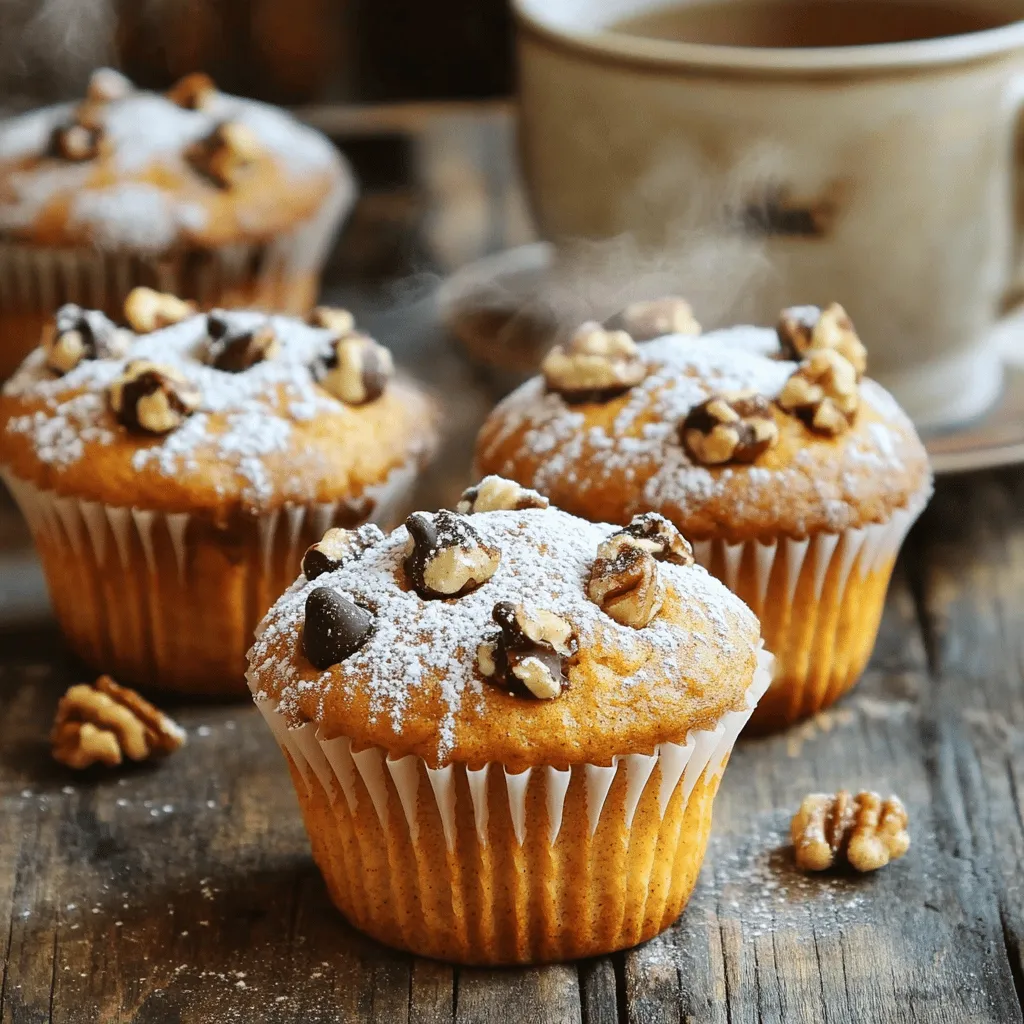 Für diese Kürbis Muffins brauchst du folgende Hauptzutaten: - 1 Tasse Kürbispüree aus der Dose - 1/2 Tasse Pflanzenöl - 1/2 Tasse brauner Zucker - 1/4 Tasse Kristallzucker - 2 große Eier - 1 Teelöffel Vanilleextrakt - 1 1/2 Tassen Weizenmehl - 1 Teelöffel Backpulver - 1 Teelöffel Natron - 1 Teelöffel Zimt - 1/2 Teelöffel Muskatnuss - 1/4 Teelöffel Salz Diese Zutaten bilden die Basis für leckere und saftige Muffins. Das Kürbispüree sorgt für Geschmack und Feuchtigkeit. Um den Muffins mehr Geschmack zu geben, kannst du diese Zutaten hinzufügen: - 1/2 Tasse gehackte Walnüsse - 1/2 Tasse Schokoladenstückchen Diese Zutaten bringen zusätzliche Textur und süße Noten in die Muffins. Walnüsse bieten einen schönen Crunch, während Schokoladenstückchen ein süßes Vergnügen hinzufügen. Bevor du mit dem Backen beginnst, bereite alle Zutaten vor: 1. Stelle sicher, dass das Kürbispüree Zimmertemperatur hat. 2. Mische die trockenen Zutaten in einer separaten Schüssel. 3. Halte die Eier und das Öl bereit, um sie schnell zu kombinieren. Indem du alles bereitstellst, machst du den Prozess reibungsloser. So kannst du die Muffins schnell und einfach zubereiten. Bevor du mit dem Backen beginnst, heize deinen Ofen auf 175°C vor. Das ist wichtig, damit die Muffins gleichmäßig backen. Lege ein Muffinblech mit Papierförmchen aus oder fette es gut mit Kochspray ein. So kleben die Muffins nicht fest. In einer großen Schüssel vermischst du das Kürbispüree, das Pflanzenöl, den braunen Zucker, den Kristallzucker, die Eier und den Vanilleextrakt. Nutze einen Schneebesen, um alles glatt zu rühren. In einer anderen Schüssel mischst du das Weizenmehl, das Backpulver, das Natron, den Zimt, die Muskatnuss und das Salz. Rühre gut um, bis alles gleichmäßig verteilt ist. Füge die trockenen Zutaten nach und nach zu den feuchten Zutaten hinzu. Rühre nur so lange, bis alles gerade verbunden ist. Es ist in Ordnung, wenn kleine Klumpen bleiben. Wenn du magst, hebe die gehackten Walnüsse und die Schokoladenstückchen unter den Teig. Verteile den Teig gleichmäßig auf das Muffinblech. Fülle jede Vertiefung zu etwa 2/3. Backe die Muffins 18-20 Minuten lang. Du erkennst, dass sie fertig sind, wenn ein Zahnstocher sauber herauskommt. Nimm die Muffins aus dem Ofen und lasse sie 5 Minuten im Blech auskühlen. Danach lege sie auf ein Kuchengitter, um vollständig abzukühlen. Serviere die Muffins warm und bestäube sie mit Puderzucker und Zimt für einen besonderen Touch. Um die besten Kürbis Muffins zu machen, achte auf frische Zutaten. Verwende frisches Kürbispüree, wenn möglich. Mische die trockenen Zutaten gut, damit alles gleichmäßig verteilt ist. Rühre den Teig nur kurz, bis alles verbunden ist. Kleine Klumpen sind kein Problem! Fülle die Muffinförmchen nicht ganz, sondern nur zu zwei Dritteln. So haben die Muffins Platz zum Aufgehen. Ein häufiger Fehler ist, zu lange zu rühren. Das kann die Muffins hart machen. Ein anderer Fehler ist, den Ofen nicht vorzuheizen. Dies sorgt dafür, dass die Muffins gleichmäßig backen. Achte auch darauf, die Muffins nicht zu lange zu backen. Wenn ein Zahnstocher sauber herauskommt, sind sie fertig. Lass sie nicht zu lange im Ofen. Du kannst die Muffins leicht anpassen. Für glutenfreie Muffins verwende glutenfreies Mehl. Möchtest du weniger Zucker? Reduziere die Mengen oder nutze einen Ersatz. Füge Früchte wie Äpfel oder Birnen hinzu, um einen neuen Geschmack zu bekommen. Wer Nüsse nicht mag, kann sie einfach weglassen. Diese Tipps helfen dir, die Muffins nach deinem Geschmack zu gestalten. {{image_4}} Du kannst viele leckere Zutaten zu deinen Muffins hinzufügen. Probiere verschiedene Nüsse, wie Mandeln oder Pecannüsse. Sie geben einen tollen Crunch. Auch Trockenfrüchte, wie Cranberries oder Rosinen, passen gut. Für einen besonderen Geschmack füge etwas Kakaopulver hinzu. Ein Teelöffel Kaffee kann auch helfen, den Geschmack des Kürbisses zu heben. Die Muffins sind sehr flexibel. Für eine süße Note kannst du mehr Zucker oder Honig hinzufügen. Wenn du es herzhaft magst, probiere Käse. Feta oder Cheddar passen gut. Du kannst auch frische Kräuter wie Rosmarin oder Thymian verwenden. So bekommst du ganz neue Geschmackserlebnisse. Kürbis ist nicht nur für den Herbst. Im Frühling kannst du frische Beeren hinzufügen. Im Sommer kannst du Zucchini einarbeiten, um die Muffins saftig zu halten. Im Winter sind Gewürze wie Ingwer oder Nelken eine tolle Wahl. So bleiben die Muffins das ganze Jahr über spannend! Um die Kürbis Muffins frisch zu halten, lege sie in einen luftdichten Behälter. So bleiben sie weich und lecker. Du kannst sie auch in Frischhaltefolie einwickeln. Achte darauf, dass die Muffins vollständig abgekühlt sind, bevor du sie lagerst. Dies verhindert, dass sich Feuchtigkeit bildet und sie matschig werden. Für die beste Frische lagere die Muffins bei Raumtemperatur. Sie halten sich dort etwa drei bis vier Tage. Wenn du sie länger aufbewahren möchtest, friere sie ein. Wickele die Muffins einzeln in Frischhaltefolie und lege sie dann in einen Gefrierbeutel. So bleiben sie bis zu drei Monate gut. Um die Muffins wieder aufzufrischen, heize den Ofen auf 150°C vor. Lege die Muffins auf ein Blech und erwärme sie für etwa 10 Minuten. Alternativ kannst du sie in der Mikrowelle für 15 bis 20 Sekunden aufwärmen. Serviere die Muffins warm mit einem Puderzucker-Topping oder einem Hauch Zimt. So schmecken sie gleich wieder frisch gebacken! Die Muffins bleiben frisch für etwa drei bis fünf Tage. Lagere sie in einem luftdichten Behälter. Du kannst sie auch im Kühlschrank aufbewahren, um die Frische zu verlängern. Wenn du die Muffins länger aufbewahren möchtest, friere sie einfach ein. So bleiben sie bis zu drei Monate lecker. Ja, du kannst Kürbispüree ganz einfach selbst machen. Nimm einen kleinen Kürbis, schneide ihn in Hälften und entferne die Kerne. Röste die Hälften bei 180 °C für etwa 45 Minuten. Sobald der Kürbis weich ist, püriere das Fruchtfleisch, bis es glatt ist. Das ist frisch und voller Geschmack. Kürbismuffins schmecken köstlich mit verschiedenen Beilagen. Hier sind einige Ideen: - Butter oder Margarine - Frischkäse oder Fruchtaufstrich - Puderzucker oder Zimt-Zucker-Mischung - Eine Tasse Tee oder Kaffee Zusätzlich sind sie auch toll zu einer heißen Schokolade. Experimentiere mit verschiedenen Kombinationen und finde heraus, was dir am besten schmeckt. Du hast nun alles, was du für perfekte Kürbis Muffins brauchst. Wir haben die Haupt- und optionalen Zutaten besprochen. Auch die Schritt-für-Schritt-Anleitung hilft dir beim Backen. Tipps und Tricks zeigen dir, wie du häufige Fehler vermeidest. Kreative Variationen machen deine Muffins einzigartig. Denk daran, die Lagerung ist wichtig für die Frische. Jetzt bist du bereit, deine eigenen leckeren Muffins zu kreieren. Viel Spaß beim Backen!