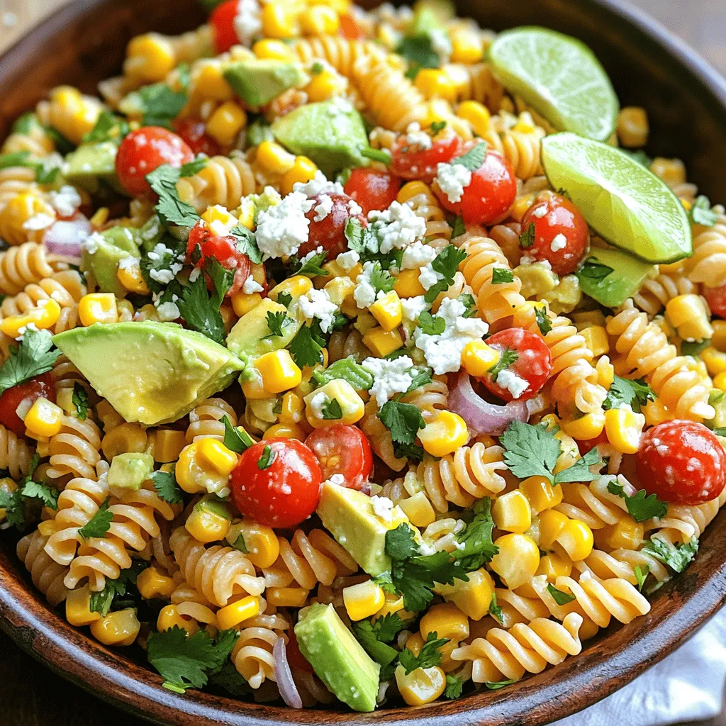 - 225 g Rotini-Pasta - 240 ml süßer Mais, gekocht - 1 rote Paprika, gewürfelt - 70 g rote Zwiebel, fein gehackt - 1 Avocado, gewürfelt - 120 g Cherrytomaten, halbiert - 60 g frischer Koriander, gehackt - 60 g Cotija-Käse, zerbröckelt - Saft von 2 Limetten - 45 ml Olivenöl Die Hauptzutaten machen diesen Salat frisch und bunt. Rotini-Pasta sorgt für eine tolle Textur. Süßer Mais bringt Süße und Knackigkeit. Rote Paprika und Zwiebeln fügen Farbe und Geschmack hinzu. Avocado macht den Salat cremiger und gesünder. Cherrytomaten bringen Frische, während Koriander für einen Hauch von Kräutern sorgt. Cotija-Käse ist die perfekte Ergänzung für zusätzlichen Geschmack und eine salzige Note. - 1 Teelöffel Chilipulver - Salz und Pfeffer nach Geschmack Die Gewürze sind wichtig für den Geschmack des Dressings. Chilipulver gibt eine leichte Schärfe, die den Salat spannend macht. Salz und Pfeffer heben die Aromen hervor und sorgen dafür, dass alles gut schmeckt. - Portionen für die Familie: 4-6 - Kalorien pro Portion: ca. 250 Der Salat ist perfekt für Familienessen oder Grillpartys. Mit 250 Kalorien pro Portion bleibt er leicht und gesund. Er ist eine großartige Wahl für jeden Anlass. - Kochen Sie die Rotini-Pasta in einem großen Topf. Verwenden Sie viel Wasser und salzen Sie es gut. - Kochen Sie die Pasta, bis sie al dente ist. Dies dauert etwa 8 bis 10 Minuten. - Gießen Sie die Pasta in ein Sieb ab und spülen Sie sie mit kaltem Wasser ab. So stoppen Sie den Garprozess. Lassen Sie die Pasta kurz abtropfen. - Nehmen Sie eine große Schüssel und geben Sie die gekochte Pasta hinein. - Fügen Sie den süßen Mais, die gewürfelte rote Paprika, die fein gehackte rote Zwiebel, die gewürfelte Avocado, die halbierten Cherrytomaten und den gehackten Koriander hinzu. - Mischen Sie die Zutaten gut durch, damit sie gleichmäßig verteilt sind. - In einer kleinen Schüssel pressen Sie die Limetten. Fügen Sie das Olivenöl, Chilipulver, Salz und Pfeffer hinzu. - Rühren Sie alles gut um, bis die Mischung schön cremig ist. - Gießen Sie das Dressing über die Salatmischung. Rühren Sie alles vorsichtig um, damit die Zutaten gut bedeckt sind. - Fügen Sie den zerbröckelten Cotija-Käse kurz vor dem Servieren hinzu. Rühren Sie ihn sanft unter, um die Textur zu bewahren. - Stellen Sie den Salat für mindestens 30 Minuten in den Kühlschrank, damit die Aromen sich miteinander verbinden. - Al Dente kochen: Kochen Sie die Rotini-Pasta bis sie al dente ist. Das gibt der Pasta einen schönen Biss. Wenn die Pasta zu weich ist, wird der Salat matschig. - Kühlzeit einhalten: Lassen Sie den Salat mindestens 30 Minuten im Kühlschrank. Diese Zeit hilft, die Aromen zu verbinden. Ein kalter Salat schmeckt besser und erfrischt. - Serviermethoden: Servieren Sie den Salat in einer großen Schüssel oder in kleinen Schalen. So sieht es einladend aus und jeder kann sich nehmen. - Garnituren: Garnieren Sie den Salat mit frischem Koriander und einer Limettenscheibe. Dies gibt dem Gericht Farbe und einen frischen Kick. - Überkochen der Pasta: Achten Sie darauf, die Pasta nicht zu lange zu kochen. Überkochte Pasta wird weich und verliert ihre Form. - Zu viel Dressing hinzufügen: Weniger ist oft mehr. Zu viel Dressing macht den Salat schwer und matschig. Fügen Sie nach und nach das Dressing hinzu und probieren Sie es aus. {{image_4}} Vegetarische Varianten Dieser Pasta-Salat ist von Natur aus vegetarisch. Wenn Sie eine vegane Option wünschen, ersetzen Sie den Cotija-Käse durch eine pflanzliche Variante. So bleibt der Salat lecker und frisch. Glutenfreie Alternativen Um diesen Salat glutenfrei zu machen, verwenden Sie glutenfreie Pasta. Diese sind leicht erhältlich und schmecken großartig. Achten Sie darauf, die restlichen Zutaten auf Glutenfreiheit zu prüfen. Bohnen oder Hülsenfrüchte Bohnen sind eine tolle Ergänzung. Sie fügen Protein und einen herzhaften Geschmack hinzu. Schwarze Bohnen oder Kichererbsen passen gut in diesen Salat. Einfach hinzufügen und gut mischen. Gegrilltes Gemüse Gegrilltes Gemüse bringt einen rauchigen Geschmack. Zucchini, Paprika oder Aubergine sind gute Optionen. Schneiden Sie das Gemüse klein und grillen Sie es vor dem Mischen mit dem Salat. Zitronen-Dressing Ein Zitronen-Dressing gibt dem Salat einen frischen Kick. Mischen Sie Zitronensaft, Olivenöl, Salz und Pfeffer. Gießen Sie es über den Salat und rühren Sie gut um. Joghurtdressing Ein cremiges Joghurtdressing macht den Salat reichhaltiger. Mischen Sie griechischen Joghurt mit Limettensaft und Gewürzen. Das Dressing passt wunderbar zu den frischen Zutaten. - Der Easy Street Corn Pasta Salad hält sich gut im Kühlschrank. - Er bleibt frisch für etwa 3 bis 5 Tage. - Lagern Sie den Salat in einem luftdichten Behälter. - So bleiben die Aromen und die Textur erhalten. - Ja, Sie können den Pasta-Salat einfrieren. - Achten Sie darauf, die Avocado und den Cotija-Käse wegzulassen. - Diese Zutaten verändern die Textur beim Auftauen. - Packen Sie den Salat in einen festen Behälter oder einen Gefrierbeutel. - Entfernen Sie die Luft, um Gefrierbrand zu vermeiden. - Der Salat hält sich bis zu 3 Monate im Gefrierfach. - Sie können Reste für ein schnelles Mittagessen nutzen. - Mischen Sie den Salat mit gegrilltem Hähnchen oder Garnelen. - Fügen Sie etwas frisches Gemüse hinzu, um mehr Crunch zu bekommen. - Halten Sie die Reste in einem luftdichten Behälter frisch. - So bleibt der Salat länger lecker und appetitlich. Um deinen Easy Street Corn Pasta Salad cremiger zu machen, kannst du verschiedene Dressings verwenden. - Sauerrahm oder griechischer Joghurt sorgen für eine cremige Textur. - Mayonnaise oder ein Creme-Fraiche-Dressing geben einen reichen Geschmack. - Du kannst auch Avocado pürieren und es als Dressing nutzen. Experimentiere mit den Mengen, um die perfekte Cremigkeit zu finden. Ja, du kannst andere Käsesorten verwenden. - Feta-Käse bietet einen ähnlichen Geschmack und eine tolle Textur. - Parmesan gibt einen herzhaften Kick. - Mozzarella bringt einen milden und cremigen Geschmack. Wähle den Käse, der dir am besten gefällt, um deinen Salat zu verbessern. Der Salat kann bis zu drei Tage im Kühlschrank aufbewahrt werden. - Halte ihn in einem luftdichten Behälter frisch. - Achte darauf, die Avocado erst kurz vor dem Servieren hinzuzufügen, damit sie nicht braun wird. So bleibt der Salat köstlich und knackig. Ja, dieser Salat ist perfekt für Grillpartys. - Er ist leicht und erfrischend, was ihn ideal für warme Tage macht. - Du kannst ihn als Beilage zu Fleisch oder Gemüse servieren. Er wird auch bei deinen Gästen gut ankommen und ist einfach zuzubereiten. Ein Pasta-Salat passt gut zu vielen Beilagen und Getränken. - Grillfleisch wie Hähnchen oder Rind ist eine tolle Wahl. - Gemüsespieße bringen Farbe und Frische. - Ein kaltes Getränk wie Limonade oder Eistee ergänzt das Essen hervorragend. So wird dein Grillabend zu einem vollen Erfolg. Der Easy Street Corn Pasta Salad ist einfach zu machen und voller Geschmack. Sie haben die Hauptzutaten, die Gewürze und das Dressing kennengelernt. Auch die Portionen und Nährwerte sind klar. Denken Sie daran, die Pasta al dente zu kochen und das Dressing nicht zu übertreiben. Variieren Sie den Salat nach Ihren Vorlieben und lagern Sie Reste richtig. Ob für eine Grillparty oder einfach als Beilage, dieser Salat wird immer ein Hit sein. Genießen Sie die frischen Aromen und die einfachen Schritte beim Zubereiten.
