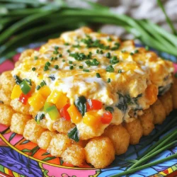 - 1 (32 oz) Paket gefrorene Tater Tots - 6 große Eier - 1 Tasse Milch - 1 Teelöffel Knoblauchpulver - 1 Teelöffel Zwiebelpulver - 1 Tasse geriebener Cheddar-Käse - 1 Tasse gekochte Frühstückswurst, zerkrümelt (oder als Alternative gekochte Truthahnwurst) - 1 Paprika, gewürfelt (jede Farbe) - 1 Tasse Spinat, grob gehackt (frisch oder gefroren) - Salz und Pfeffer nach Geschmack - Frische Schnittlauch für die Garnitur (optional) Die Tater Tots sind der Hauptbestandteil. Sie bringen eine knusprige Textur. Du kannst gefrorene Tater Tots für mehr Bequemlichkeit nutzen. Die Eier und Milch bilden eine cremige Basis. Diese Mischung sorgt dafür, dass alles gut zusammenhält. Die Gewürze wie Knoblauch- und Zwiebelpulver geben dem Auflauf viel Geschmack. Ich empfehle frische Paprika in bunten Farben. Sie machen den Auflauf lebendig. Spinat fügt nicht nur Farbe hinzu, sondern auch Nährstoffe. Wenn du die Wurst wählst, achte auf Qualität. Gekochte Wahrheit ist eine gesunde Option. Für eine vegetarische Variante kannst du die Wurst ganz weglassen. Eine Portion hat etwa 300 Kalorien. Du bekommst 20 g Protein, was gut für den Start in den Tag ist. Der Auflauf enthält auch wichtige Nährstoffe aus den Eiern und dem Gemüse. Achte darauf, die Portionen nicht zu groß zu machen. So bleibt es gesund und lecker. Heize deinen Ofen auf 200°C vor. Das ist wichtig, um die Tater Tots knusprig zu machen. Nimm eine 9x13 Zoll große Auflaufform und fette sie gut ein. Dies hilft, dass der Auflauf nicht kleben bleibt. Achte darauf, dass die Form gleichmäßig gefettet ist. Verteile die gefrorenen Tater Tots gleichmäßig auf dem Boden der Auflaufform. Das sorgt für eine tolle Basis. In einer großen Schüssel verquirlst du die Eier mit der Milch, dem Knoblauchpulver, dem Zwiebelpulver, Salz und Pfeffer. Mische alles gut. In einer anderen Schüssel vermischst du die gekochte Wurst, die gewürfelte Paprika und den Spinat. Diese Mischung kommt gleichmäßig über die Tater Tots. Danach gießt du die Eiermischung über alles. Zum Schluss streust du den geriebenen Cheddar-Käse gleichmäßig darüber. Jetzt kommt der spannende Teil! Stelle die Auflaufform in den vorgeheizten Ofen. Backe den Auflauf für 35-40 Minuten. Die Eier sollten fest sein und der Käse goldbraun und sprudelnd. Nach dem Backen nimm den Auflauf heraus und lasse ihn kurz abkühlen. Schneide ihn dann in quadratische Stücke. Du kannst ihn mit frisch gehacktem Schnittlauch garnieren, wenn du magst. Um deinen Tater Tot Frühstück Auflauf perfekt hinzubekommen, achte auf die richtige Backzeit. Der Auflauf sollte goldbraun und fest sein. Ein guter Hinweis ist, die Eiermischung gleichmäßig zu gießen. So bleibt alles schön saftig. Wenn du mehr Würze möchtest, füge zusätzliche Gewürze hinzu. Ein Hauch von Paprikapulver oder Cayennepfeffer kann den Geschmack heben. Du kannst das Rezept leicht anpassen. Statt Wurst kannst du auch Speck oder Schinken verwenden. Vegetarier können die Wurst durch mehr Gemüse ersetzen. Zucchini oder Pilze passen gut. Für einen anderen Käse-Twist probiere Feta oder Mozzarella. Variiere die Paprika nach deinem Geschmack. Rote, grüne oder gelbe geben tolle Farben und Geschmack. Die Präsentation macht viel aus. Serviere den Auflauf warm auf bunten Tellern. Ein Klecks Sauerrahm oder eine Beilage von Salsa bringt Frische. Frischer Schnittlauch oder Petersilie als Garnitur sieht hübsch aus. Du kannst auch Avocado-Scheiben oder Kirschtomaten dazu legen. Das gibt deinem Gericht einen modernen Look. {{image_4}} Um deinem Tater Tot Frühstück Auflauf mehr Geschmack zu geben, kannst du verschiedene Gemüse verwenden. Hier sind einige Ideen: - Zucchini: In kleine Würfel schneiden. - Champignons: Frisch oder aus der Dose, gut gewaschen und klein geschnitten. - Brokkoli: In kleine Röschen zerteilen und kurz blanchieren. - Zwiebeln: Für einen süßen Geschmack, fein würfeln. Das Gemüse gibt nicht nur Geschmack, sondern auch Farbe. Experimentiere mit dem Gemüse, das du magst. Es macht das Gericht gesünder und bunter. Wenn du keine Wurst magst oder eine Alternative suchst, gibt es viele Optionen: - Bacon: Knusprig gebraten und in Stücke geschnitten. - Schinken: Gekochter Schinken, gewürfelt. - Vegetarische Wurst: Für einen fleischfreien Auflauf. - Linsen: Gekochte Linsen für einen proteinreichen Ersatz. Diese Alternativen bringen neuen Geschmack in dein Gericht. Du kannst auch eine Kombination von verschiedenen Wurstsorten ausprobieren. Käse macht jeden Auflauf besser. Hier sind einige Käsesorten, die du verwenden kannst: - Mozzarella: Für eine cremige Textur. - Feta: Für einen salzigen, würzigen Kick. - Gouda: Für einen süßlichen Geschmack. - Parmesan: Für einen intensiven Geschmack obendrauf. Jeder Käse bringt seinen eigenen Charakter mit. Du kannst auch mehrere Käsesorten mischen, um interessante Geschmäcker zu kreieren. Um deinen Tater Tot Frühstück Auflauf richtig zu lagern, lass ihn zuerst abkühlen. Schneide ihn dann in Portionen. Verwende einen luftdichten Behälter oder Frischhaltefolie. So bleibt der Auflauf frisch und lecker. Du kannst ihn auch in einer Auflaufform mit Deckel aufbewahren. Beim Wiederaufwärmen kannst du den Auflauf im Ofen oder in der Mikrowelle erwärmen. Im Ofen, heize ihn auf 180°C (350°F). Decke ihn mit Aluminiumfolie ab, damit er nicht austrocknet. In der Mikrowelle, erwärme ihn in 1-Minuten-Intervallen. Prüfe, ob er heiß genug ist, bevor du ihn servierst. Im Kühlschrank hält der Auflauf etwa 3 bis 4 Tage. Stelle sicher, dass er gut verpackt ist. Im Gefrierschrank kann der Auflauf bis zu 2 Monate bleiben. Einfach in Portionen teilen und in Gefrierbeutel legen. Vergiss nicht, das Datum darauf zu schreiben, damit du weißt, wann du ihn gemacht hast. Ja, du kannst frische Zutaten verwenden. Frische Tater Tots sind natürlich nicht verfügbar, aber frisches Gemüse ist eine tolle Wahl. Du kannst frischen Spinat und Paprika nehmen, um den Geschmack zu verbessern. Frische Zutaten haben oft mehr Geschmack und eine bessere Textur. Achte darauf, das Gemüse klein zu schneiden, damit es gleichmäßig im Auflauf verteilt ist. Du kannst den Auflauf bis zu einem Tag im Voraus zubereiten. Bereite den Auflauf einfach bis zur Backzeit vor. Decke ihn gut ab und stelle ihn in den Kühlschrank. Am nächsten Tag musst du ihn nur noch backen. Das spart Zeit und macht das Frühstück stressfreier. Zu diesem Auflauf passen viele Beilagen. Ein frischer Obstsalat bringt eine süße Note. Auch ein Klecks Sauerrahm oder Salsa ist lecker dazu. Ein grüner Salat sorgt für Frische und Crunch. Denk daran, dass die Beilagen den Geschmack des Auflaufs ergänzen sollten. Dieser Blogbeitrag behandelt alles über Tater Tot Frühstück Auflauf. Sie kennen nun die Zutaten und deren Nährwerte. Ich habe Ihnen die Schritte zum Zubereiten gezeigt und hilfreiche Tipps gegeben. Variationen mit Gemüse oder Käse bieten viele Möglichkeiten. Sie lernen auch, wie man den Auflauf richtig lagert und aufwärmt. Nutzen Sie die FAQ für häufige Fragen. Versuchen Sie, dieses Rezept in Ihre Mahlzeiten zu integrieren. Viel Spaß beim Kochen!