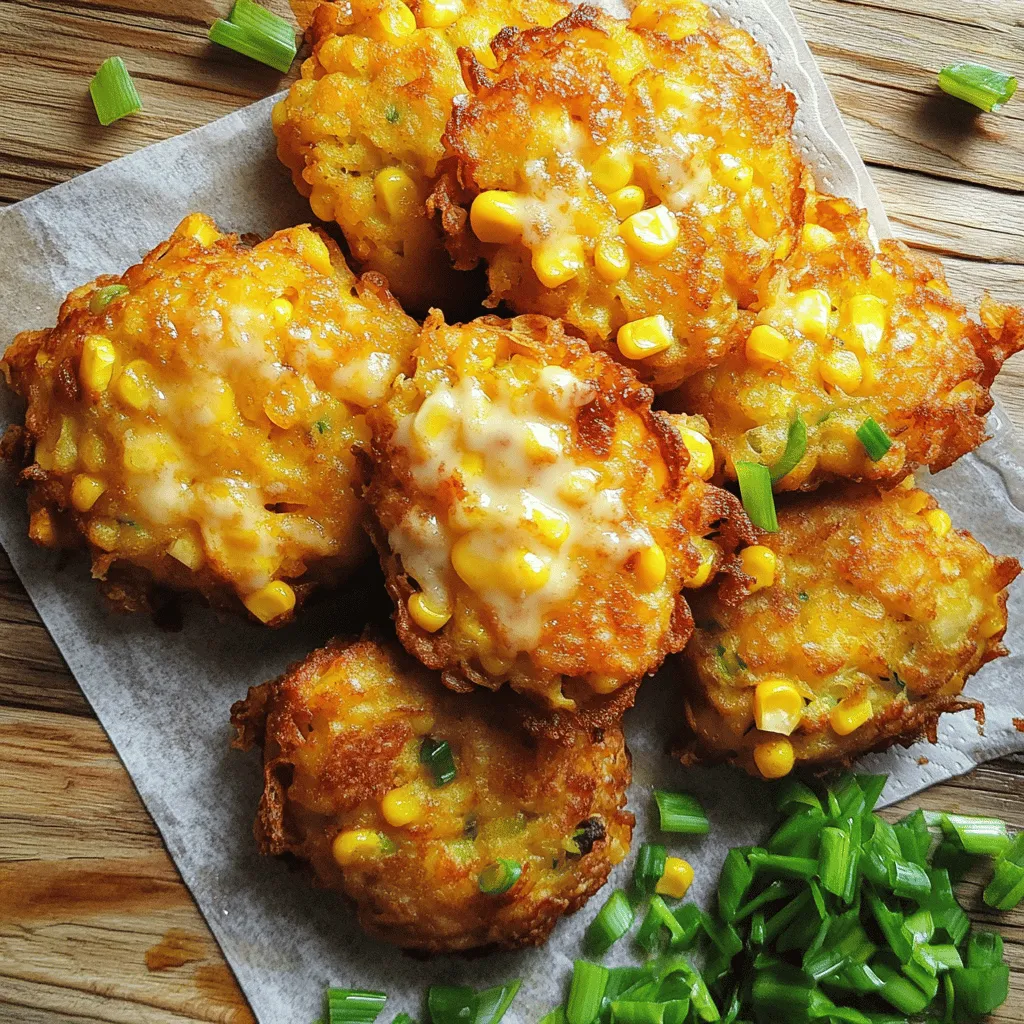 Für die Käse-Mais-Puffer brauchen wir: - 1 Tasse frische Maiskörner oder Dosenmais - 1 Tasse Weizenmehl - 1/2 Tasse geriebener Cheddar-Käse - 1/4 Tasse geriebener Parmesan-Käse - 2 große Eier, leicht geschlagen Diese Zutaten bilden die Basis unserer leckeren Puffer. Der frische Mais gibt einen süßen Geschmack, während die Käsesorten für die cremige Textur sorgen. Zusätzlich benötigen wir: - 1/2 Teelöffel Backpulver - 1/2 Teelöffel Salz - 1/4 Teelöffel schwarzer Pfeffer - 1/4 Teelöffel Paprika - 1/4 Tasse Milch - 1/4 Tasse gehackte Frühlingszwiebeln - Pflanzenöl zum Braten Die Gewürze bringen den Geschmack zum Leben. Das Backpulver sorgt dafür, dass die Puffer schön aufgehen und fluffig werden. Die Milch macht die Mischung geschmeidig. Pflanzenöl hilft beim Frittieren und gibt den Puffern die goldene Farbe. Mit diesen Zutaten sind Sie bereit, köstliche Käse-Mais-Puffer zuzubereiten. Zuerst vermengen wir die trockenen Zutaten. Nehmen Sie eine große Rührschüssel und geben Sie das Weizenmehl, das Backpulver, das Salz, den schwarzen Pfeffer und die Paprika hinein. Rühren Sie alles gut um. So sind die trockenen Zutaten gleichmäßig verteilt. In einer separaten Schüssel mixen Sie die Eier und die Milch. Verwenden Sie einen Schneebesen, um eine glatte Mischung zu erreichen. Es ist wichtig, dass die Mischung gut verbunden ist. Jetzt kombinieren wir die Zutaten. Gießen Sie die feuchte Mischung in die Schüssel mit den trockenen Zutaten. Rühren Sie nur so lange, bis alles gerade vermischt ist. Überrühren Sie die Mischung nicht! Fügen Sie vorsichtig die frischen Maiskörner, den Cheddar-Käse, den Parmesan-Käse und die gehackten Frühlingszwiebeln hinzu. Mischen Sie alles sanft, damit die Zutaten gleichmäßig verteilt sind. Erhitzen Sie in einer antihaftbeschichteten Pfanne etwa 1/2 cm Pflanzenöl bei mittlerer Hitze. Sobald das Öl heiß ist, geben Sie esslöffelweise die Mischung in das Öl. Drücken Sie die Puffer leicht mit der Rückseite des Löffels flach. Braten Sie die Puffer etwa 3-4 Minuten auf jeder Seite. Sie sollten goldbraun und knusprig sein. Passen Sie die Hitze an, um ein Verbrennen zu vermeiden. Legen Sie die fertigen Puffer auf einen Teller mit Küchenpapier. So kann das überschüssige Öl abtropfen. Servieren Sie die Puffer warm. Sie schmecken gut mit einer leckeren Dip-Sauce oder einem Klecks saurer Sahne. Für eine schöne Präsentation können Sie die Puffer auf einem bunten Teller anrichten. Garnieren Sie sie mit frischen Kräutern und einem Spritzer Zitrone für einen extra Frischekick. - Nicht zu lange rühren: Es ist wichtig, die Mischung nicht zu lange zu rühren. Wenn du die Zutaten zu lange mischst, werden die Fritters zäh. Rühre nur so lange, bis alles vermischt ist. - Hitzeanpassungen beim Frittieren: Achte darauf, die Hitze beim Frittieren anzupassen. Wenn das Öl zu heiß ist, verbrennen die Fritters schnell. Wenn es zu kühl ist, saugen sie zu viel Öl auf. Teste die Temperatur, indem du einen kleinen Löffel Teig ins Öl gibst. - Öldauer und Temperatur überwachen: Verwende frisches Öl für das beste Ergebnis. Achte darauf, dass du immer genug Öl in der Pfanne hast. Wenn das Öl zu alt ist, schmecken die Fritters nicht gut. - Optimale Portionsgröße: Verwende einen Esslöffel, um den Teig in die Pfanne zu geben. Eine gute Portionsgröße hilft, gleichmäßige Fritters zu machen. So garen sie gleichmäßig und werden schön knusprig. {{image_4}} Du kannst die Käse-Mais-Puffer ganz nach deinem Geschmack anpassen. Wenn du vegetarisch isst, lass einfach den Käse weg oder ersetze ihn durch einen pflanzlichen Käse. Das macht die Puffer leicht und frisch. Für einen scharfen Kick füge gehackte Jalapeños hinzu. Diese kleinen Paprika geben den Puffern einen tollen Geschmack. Du kannst auch Paprika oder Zucchini hinzufügen, um die Puffer bunter und gesünder zu machen. Die richtigen Dips machen die Käse-Mais-Puffer noch besser. Ein cremiger Dip aus Joghurt und Kräutern passt super. Auch Salsa oder Guacamole sind tolle Optionen. Sie bringen Frische und einen Hauch von Würze. Für ein vollständiges Gericht serviere die Puffer mit einem grünen Salat. Ein einfacher Tomatensalat mit Zwiebeln und Gurken ist eine perfekte Ergänzung. So hast du eine leckere und nahrhafte Mahlzeit. Wenn Sie Käse-Mais-Puffer übrig haben, gibt es zwei gute Optionen: den Kühlschrank oder das Gefrierfach. Im Kühlschrank bleiben die Puffer zwei bis drei Tage frisch. Legen Sie sie in einen luftdichten Behälter. Das hilft, die Feuchtigkeit zu bewahren. Wenn Sie die Puffer länger aufbewahren möchten, nutzen Sie das Gefrierfach. Wickeln Sie sie in Frischhaltefolie. Dann legen Sie sie in einen Gefrierbeutel. So bleiben sie bis zu drei Monate haltbar. Um die Puffer wieder heiß zu machen, gibt es einige gute Methoden. Die beste Methode ist die Pfanne. Erhitzen Sie etwas Öl in einer Pfanne. Braten Sie die Puffer bei mittlerer Hitze für ein paar Minuten auf jeder Seite. So werden sie knusprig. Eine andere Methode ist die Mikrowelle. Legen Sie die Puffer auf einen Teller und decken Sie sie mit einem feuchten Papiertuch ab. Erhitzen Sie sie für 30 Sekunden. Dies macht sie weich, aber nicht knusprig. Wenn Sie es knusprig mögen, wählen Sie die Pfanne. Um Käse-Mais-Puffer zu machen, folge diesen einfachen Schritten: 1. Trockene Zutaten: Mische in einer großen Schüssel Weizenmehl, Backpulver, Salz, Pfeffer und Paprika. Achte darauf, dass alles gut vermischt ist. 2. Eier und Milch: In einer anderen Schüssel, schlage die Eier und Milch zusammen, bis sie glatt sind. 3. Kombinieren: Gib die flüssige Mischung zu den trockenen Zutaten. Rühre nur so lange, bis alles gerade vermischt ist. 4. Mais und Käse: Füge die frischen Maiskörner, den Cheddar und Parmesan sowie die Frühlingszwiebeln hinzu. Mische vorsichtig. 5. Frittieren: Erhitze Öl in einer Pfanne und forme kleine Portionen der Mischung. Brate sie goldbraun und knusprig. Ja, du kannst die Puffer im Voraus zubereiten. Hier sind einige Tipps: - Vorbereitung: Du kannst den Teig bis zu einem Tag im Voraus machen. Bewahre ihn in einem luftdichten Behälter im Kühlschrank auf. - Lagern: Frittierte Puffer können in einem Behälter mit Papierhandtüchern zwischen den Schichten aufbewahrt werden. So bleiben sie knusprig. - Einfroren: Du kannst die ungebratenen Puffer auch einfrieren. Lege sie auf ein Backblech, friere sie ein und bewahre sie dann in einem Gefrierbeutel auf. Die Puffer schmecken toll mit verschiedenen Beilagen. Hier sind einige Vorschläge: - Dips: Serviere sie mit Sauerrahm oder einer cremigen Avocado-Sauce. - Salate: Ein frischer grüner Salat passt gut dazu und bringt eine schöne Textur. - Gemüse: Gegrilltes Gemüse oder eine Gemüseplatte ergänzt die Puffer perfekt. In diesem Beitrag haben wir alles Wichtige zu Käse-Mais-Puffern behandelt. Du hast die Zutaten, die Schritte und die besten Tipps kennengelernt. Vergiss nicht, kreative Variationen auszuprobieren und deine Reste richtig aufzubewahren. Die perfekte Balance zwischen Käse und Mais macht das Gericht besonders lecker. Nutze die oben genannten Tipps und serviere deine Puffers wie ein Profi. Jetzt kannst du köstliche Käse-Mais-Puffer zubereiten und deine Familie beeindrucken!