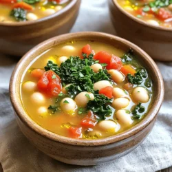 - 2 Dosen weiße Cannellini-Bohnen, abgetropft und abgespült - 1 Liter Gemüsebrühe - 1 mittelgroße Zwiebel, gewürfelt Die Hauptzutaten für die Suppe sind einfach zu finden. Ich nutze oft Dosenbohnen, weil sie schnell gehen. Cannellini-Bohnen sind perfekt, da sie einen milden Geschmack haben. Die Gemüsebrühe gibt der Suppe viel Tiefe. Eine gewürfelte Zwiebel bringt Süße und Aroma. - 2 Esslöffel Olivenöl - 1 Teelöffel getrockneter Oregano - 1 Teelöffel getrockneter Thymian Olivenöl ist wichtig für den Geschmack. Es hilft auch, die Aromen zu vereinen. Oregano und Thymian bringen die italienische Note in die Suppe. Diese Gewürze sind ein Muss, um den vollen Geschmack zu erzielen. - 2 mittelgroße Karotten, gewürfelt - 2 Selleriestangen, gewürfelt - 2 Tassen Grünkohl, grob gehackt Karotten und Sellerie geben der Suppe Textur. Sie sorgen auch für gesunde Nährstoffe. Grünkohl ist ein tolles Blattgemüse, das die Suppe bunt macht. Wenn man ihn hinzufügt, wird die Suppe noch gesünder. Beginne mit der Vorbereitung der Zutaten. Du benötigst: - 1 mittelgroße Zwiebel, gewürfelt - 2 mittelgroße Karotten, gewürfelt - 2 Selleriestangen, gewürfelt - 2 Knoblauchzehen, fein gehackt Schneide die Zwiebel, Karotten und Sellerie in kleine Stücke. Die Zwiebel gibt der Suppe einen tollen Geschmack. Die Karotten und der Sellerie sorgen für eine schöne Textur. Hacke den Knoblauch fein, damit er gut in die Suppe eindringen kann. Jetzt geht es ans Kochen! Erhitze 2 Esslöffel Olivenöl in einem großen Topf bei mittlerer Hitze. Füge die Zwiebel, Karotten und Sellerie hinzu. Brate das Gemüse etwa 5-7 Minuten an. Es sollte weich werden und die Zwiebel glasig sein. Gib dann den gehackten Knoblauch in den Topf. Brate ihn eine weitere Minute an, bis er gut riecht. Das ist der Moment, in dem die Aromen beginnen, zusammenzukommen. Jetzt füge die gewürfelten Tomaten, die 2 Dosen weiße Cannellini-Bohnen und 1 Liter Gemüsebrühe hinzu. Streue 1 Teelöffel getrockneten Oregano, 1 Teelöffel getrockneten Thymian und 1 Lorbeerblatt in die Mischung. Rühre alles gut um und bringe die Suppe zum Simmern. Lass die Suppe 15-20 Minuten köcheln. So vermischen sich die Aromen richtig gut. Nach dem Köcheln nimm das Lorbeerblatt heraus. Wenn du eine cremigere Suppe magst, püriere etwa die Hälfte der Suppe mit einem Kartoffelstampfer oder einem Stabmixer. Jetzt kommt der Grünkohl! Füge 2 Tassen grob gehackten Grünkohl in die Suppe. Lass sie weitere 5 Minuten kochen, bis der Grünkohl zart ist. Würze die Suppe mit Salz und Pfeffer nach Geschmack. Serviere die Suppe heiß und garniere sie mit frischer, gehackter Petersilie. So sieht sie nicht nur gut aus, sondern schmeckt auch fantastisch! - Pürieren für Cremigkeit: Um die Suppe cremig zu machen, püriere die Hälfte der Mischung. Du kannst einen Stabmixer verwenden oder die Suppe in eine Schüssel geben und mit einem Kartoffelstampfer zerdrücken. Dieser Schritt macht die Textur reichhaltiger. - Anpassen der Kochzeit: Die Kochzeit kann variieren. Wenn du die Suppe dicker magst, lasse sie länger köcheln. Achte darauf, die Hitze niedrig zu halten, um ein Anbrennen zu vermeiden. - Frische Kräuter verwenden: Frische Kräuter wie Thymian oder Basilikum bringen mehr Geschmack. Füge sie am Ende der Kochzeit hinzu, damit ihr Aroma erhalten bleibt. - Weitere Gewürze hinzufügen: Experimentiere mit Gewürzen. Eine Prise Paprika oder Kreuzkümmel kann das Gericht aufpeppen. Probiere auch eine kleine Menge Zitronenschale für Frische. - Servieren in rustikalen Schalen: Rustikale Schalen passen perfekt zur italienischen Küche. Sie geben der Suppe ein einladendes Aussehen und machen das Essen schöner. - Olivenöl und Petersilie für die Garnierung: Beträufle die Suppe mit hochwertigem Olivenöl. Füge dann frische, gehackte Petersilie hinzu. Das sieht nicht nur gut aus, sondern gibt auch einen frischen Geschmack. {{image_4}} Wenn Sie eine vegetarische Variante der Toskanischen Weiße-Bohnen-Suppe zubereiten möchten, gibt es einfache Optionen. - Glutenfreie Brühe: Verwenden Sie statt Gemüsebrühe eine glutenfreie Brühe. Dies macht die Suppe für alle geeignet. - Andere Bohnensorten: Experimentieren Sie mit anderen Bohnensorten. Kidneybohnen oder Pintobohnen können eine interessante Note hinzufügen. Diese einfachen Änderungen sorgen dafür, dass die Suppe frisch und lecker bleibt. Möchten Sie mehr Tiefe in den Geschmack bringen? Fügen Sie einige zusätzliche Zutaten hinzu. - Würstchen oder Speck: Geben Sie etwas Würstchen oder Speck für zusätzlichen Geschmack hinein. Das wird die Suppe herzhafter machen. - Verschiedene Gemüsearten: Fügen Sie verschiedene Gemüsearten wie Zucchini oder Paprika hinzu. Diese geben der Suppe mehr Farbe und Textur. Diese Variationen machen die Suppe vielseitig und spannend. Wie Sie die Suppe servieren, kann einen großen Unterschied machen. Hier sind einige Ideen. - Mit Brot oder Croutons: Servieren Sie die Suppe mit frischem Brot oder knusprigen Croutons. Das gibt einen schönen Kontrast zur cremigen Textur. - Über Reis oder Quinoa: Sie können die Suppe auch über Reis oder Quinoa anrichten. Das macht die Mahlzeit sättigender. Diese Serviermöglichkeiten machen Ihre Toskanische Weiße-Bohnen-Suppe zu einem echten Genuss. Um die Suppe richtig zu kühlen, fülle sie in einen luftdichten Behälter. Achte darauf, dass sie vor dem Verschließen auf Raumtemperatur abgekühlt ist. So vermeidest du ein Beschlagen des Deckels. Im Kühlschrank hält die Suppe bis zu fünf Tage. Stelle sicher, dass der Behälter gut verschlossen ist, um den Geschmack zu bewahren. Einfrieren ist eine gute Option, um Reste zu sparen. Fülle die Suppe in gefriergeeignete Beutel oder Behälter. Lasse etwas Platz für die Ausdehnung. Um die Suppe nach dem Auftauen aufzubereiten, lasse sie über Nacht im Kühlschrank auftauen. Erwärme sie dann sanft in einem Topf. Rühre gut um, um die Konsistenz zu verbessern. Beim Erwärmen der Suppe solltest du die Hitze niedrig halten. So bleibt die Suppe zart und der Geschmack frisch. Füge nach dem Einfrieren etwas Brühe oder Wasser hinzu, um die Konsistenz zu verbessern. Das bringt die Aromen zurück und macht die Suppe wieder lecker. Du kannst die Suppe bis zu 5 Tage im Kühlschrank aufbewahren. Verwende einen luftdichten Behälter. So bleibt der Geschmack frisch. Um die Suppe zu lagern, lasse sie zuerst abkühlen. Danach füllst du sie in den Behälter. Ja, du kannst die Suppe einen Tag vorher machen. Die Aromen werden intensiver, wenn sie ruhen. Wenn du sie servieren willst, erhitze sie einfach. Füge etwas Wasser hinzu, wenn die Suppe zu dick ist. Ja, die Suppe ist glutenfrei! Sie enthält keine glutenhaltigen Zutaten. Achte darauf, glutenfreie Brühe zu verwenden, falls du eine andere Brühe verwendest. Die Bohnen und das Gemüse sind ebenfalls glutenfrei. Ja, du kannst frische Bohnen verwenden. Koche sie zuerst in Wasser. Frische Cannellini-Bohnen brauchen etwa 1 bis 1,5 Stunden, bis sie weich sind. Danach kannst du sie in die Suppe geben. Denk daran, sie rechtzeitig vorzubereiten. Zu dieser Suppe passen viele Beilagen. Frisches Brot ist eine tolle Wahl. Du kannst auch Croutons servieren. Ein einfacher grüner Salat ergänzt die Suppe perfekt. Genieß deine Mahlzeit! Diese Suppe ist einfach und voller Geschmack. Du hast gelernt, welche Zutaten du brauchst und wie du sie zubereitest. Mit den Tipps kannst du die Suppe verbessern und anpassen. Das Lagern und Auftauen ist ebenfalls leicht. Experimentiere mit Variationen und Serviermöglichkeiten. Egal, ob du etwas Neues suchst oder eine klassische Suppe machen möchtest, diese Anleitung hilft dir. Genieße jede Schüssel und teile die Freude mit anderen!