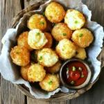 Für die perfekten Käsebissen brauchst du folgende Hauptzutaten: - 2 Tassen vorbereitete, vorzugsweise gekühlte, Kartoffelmasse - 1 Tasse geriebener Cheddar-Käse - 1/2 Tasse geriebener Parmesan-Käse - 1/4 Tasse grüne Zwiebeln, fein gehackt Diese Zutaten geben den Bissen ihren köstlichen Geschmack und die richtige Konsistenz. Die Kartoffelmasse sollte gut abgekühlt sein. So lassen sich die Bällchen einfacher formen. Um den Geschmack zu verstärken, füge diese Zutaten hinzu: - 1/2 Teelöffel Knoblauchpulver - 1/2 Teelöffel Zwiebelpulver - Salz und Pfeffer nach Geschmack Knoblauch- und Zwiebelpulver sind großartige Gewürze. Sie verleihen den Bissen ein tolles Aroma. Achte darauf, die Gewürze gut zu mischen, damit der Geschmack gleichmäßig verteilt ist. Du benötigst einige Utensilien, um die Käsebissen zuzubereiten: - Große Rührschüssel - Teller oder Backblech - Flache Schüssel für Semmelbrösel - Flache Schüssel für verquirlte Eier - Tiefe Pfanne oder Frittiergerät - Schaumlöffel Diese Utensilien helfen dir, die Käsebissen einfach zuzubereiten. Stelle sicher, dass du alles vorher bereit hast. So wird das Kochen viel einfacher und schneller. Zuerst müssen wir die Mischung vorbereiten. Nimm eine große Rührschüssel. Gib die gekühlte Kartoffelmasse hinein. Füge den geriebenen Cheddar und den Parmesan hinzu. Dann kommen die gehackten grünen Zwiebeln dazu. Jetzt ist es Zeit für die Gewürze. Streue das Knoblauchpulver und das Zwiebelpulver hinein. Vergiss nicht, Salz und Pfeffer nach Geschmack zuzufügen. Rühre alles gut um, bis die Zutaten gleichmäßig verteilt sind. Diese Mischung ist die Grundlage für unsere leckeren Bissen. Jetzt formen wir die Bällchen. Nimm eine kleine Menge der Mischung in deine Hand. Rolle sie zu einer Kugel von etwa 2,5 cm Durchmesser. Lege die Bällchen auf einen Teller oder ein Backblech. Danach richte eine Panierstation ein. Gib die Semmelbrösel in eine flache Schüssel. In eine andere Schüssel kommen die verquirlten Eier. Tauche jedes Bällchen zuerst in die Eier. Dann wälze es in den Semmelbröseln. Achte darauf, dass sie gleichmäßig bedeckt sind. Wiederhole diesen Schritt für alle Bällchen. Nun frittieren wir die Bissen. Erhitze das Öl in einer tiefen Pfanne oder einem Frittiergerät. Die Temperatur sollte etwa 180°C betragen. Sobald das Öl heiß ist, lege vorsichtig einige Bällchen hinein. Überfülle die Pfanne nicht, damit sie gut garen. Frittiere die Bissen für etwa 3-4 Minuten pro Seite. Sie sollten goldbraun und knusprig sein. Nutze einen Schaumlöffel, um die Bissen herauszunehmen. Lege sie auf einen Teller mit Küchenpapier, um das überschüssige Öl abtropfen zu lassen. Serviere die Bissen warm als köstlichen Snack! Um die perfekte Knusprigkeit zu erzielen, verwenden Sie Panko-Semmelbrösel. Diese sind gröber und sorgen für mehr Crunch. Achten Sie darauf, die Bällchen gleichmäßig mit Semmelbröseln zu bedecken. Lassen Sie die panierten Bällchen kurz ruhen, bevor Sie sie frittieren. Das hilft, die Panade besser zu setzen. Frittieren Sie bei der richtigen Temperatur von etwa 180°C. Ist das Öl zu kalt, werden die Bites nicht knusprig. Zu heißes Öl verbrennt die Außenschicht, bevor die Innenseite gar ist. Knoblauch- und Zwiebelpulver verleihen den Käsebissen einen tollen Geschmack. Zu viel kann jedoch überwältigend sein. Halten Sie sich an die angegebenen Mengen. Ein halber Teelöffel pro Portion reicht, um einen feinen Geschmack zu erzielen. Diese Gewürze wirken am besten, wenn Sie sie mit den anderen Zutaten gut vermischen. So verteilt sich der Geschmack gleichmäßig. Ein häufiges Problem beim Frittieren ist das Überfüllen der Pfanne. Wenn zu viele Bällchen auf einmal ins Öl kommen, sinkt die Temperatur. Dies führt zu fettigen und matschigen Bissen. Frittieren Sie daher in kleinen Portionen. Nutzen Sie einen Schaumlöffel, um die Bällchen vorsichtig zu wenden. So werden sie gleichmäßig goldbraun. Achten Sie darauf, die Bällchen nach dem Frittieren auf Küchenpapier abzulegen. Das fängt das überschüssige Öl auf. {{image_4}} Für vegane Käsebissen können Sie pflanzliche Käsealternativen verwenden. Es gibt viele tolle Optionen. Wählen Sie einen geschmolzenen veganen Käse, der gut schmilzt. Sie können auch Nusskäse ausprobieren, um einen besonderen Geschmack zu erzielen. Diese Optionen machen Ihre Bissen lecker und tierfreundlich. Um den Geschmack zu steigern, fügen Sie verschiedene Zutaten hinzu. Zum Beispiel können Sie geröstete Paprika oder Oliven hinzufügen. Auch frische Kräuter wie Petersilie oder Basilikum geben einen frischen Kick. Ein Hauch von Chili oder Cayennepfeffer sorgt für eine würzige Note. Experimentieren Sie mit verschiedenen Zutaten, um Ihre perfekten Bissen zu finden. Die Wahl der Dips kann das Snack-Erlebnis komplett verändern. Klassischer Ketchup ist immer ein Hit. Probieren Sie auch scharfen Senf oder eine würzige Salsa. Für etwas Cremiges passt Ranch-Dressing oder ein Joghurt-Dip. Wenn Sie es scharf mögen, ist Sriracha eine tolle Wahl. Diese Dips sind nicht nur lecker, sondern bringen Abwechslung in Ihr Gericht. Um die Käsebissen frisch zu halten, sollten Sie sie schnell abkühlen lassen. Legen Sie die Bissen auf einen Teller und decken Sie sie mit Frischhaltefolie ab. Im Kühlschrank halten sie sich bis zu drei Tage. Wenn Sie die Bissen einfrieren möchten, legen Sie sie auf ein Backblech. Frieren Sie sie für etwa eine Stunde ein, bis sie fest sind. Danach können Sie die Bissen in einen gefrierfesten Beutel geben. So bleiben sie bis zu drei Monate haltbar. Um die Bissen wieder aufzuwärmen, heizen Sie den Ofen auf 180 Grad Celsius vor. Legen Sie die Bissen auf ein Backblech. Backen Sie sie für etwa 10 bis 15 Minuten, bis sie knusprig sind. Alternativ können Sie die Bissen auch in einer Pfanne leicht anbraten. So werden sie wieder warm und knusprig. Die übrig gebliebenen Käsebissen sind im Kühlschrank etwa drei Tage genießbar. Achten Sie darauf, sie in einem luftdichten Behälter zu lagern. Wenn Sie die Bissen eingefroren haben, können Sie sie bis zu drei Monate aufbewahren. Überprüfen Sie die Bissen vor dem Verzehr. Wenn sie seltsam riechen oder ihre Farbe ändern, sollten Sie sie wegwerfen. Um die Käsebissen glutenfrei zu machen, wähle glutenfreie Semmelbrösel. Du kannst auch gemahlene Mandeln oder Maismehl verwenden. Diese Alternativen sorgen für eine gute Textur. Achte darauf, dass auch die Kartoffelmasse und alle anderen Zutaten glutenfrei sind. Wenn du Panko nicht hast, nimm normale Semmelbrösel. Du kannst auch zerbröselte Cornflakes oder Haferflocken verwenden. Diese geben den Bissen eine schöne Knusprigkeit. Wähle die Option, die dir am besten schmeckt. Ja, du kannst die Bällchen im Backofen machen. Heize den Ofen auf 200 °C vor. Lege die Bällchen auf ein Backblech und sprühe sie leicht mit Öl ein. Backe sie für 20-25 Minuten oder bis sie goldbraun sind. Das gibt dir eine gesündere Option, die trotzdem lecker ist. Diese Anleitung zeigt, wie man köstliche Käsebissen zubereitet. Wir haben die wichtigen Zutaten besprochen sowie nützliche Tipps für perfekte Knusprigkeit gegeben. Variationen ermöglichen es Ihnen, neue Geschmäcker zu erkunden. Lagerungshinweise helfen, die Bällchen frisch zu halten. Bei Fragen zu Alternativen oder Zubereitungsmethoden sind die häufigsten Fragen beantwortet. Genießen Sie die Vielfalt an Rezepten und Kreationen! So machen Sie jeden Bissen zu einem Genuss.