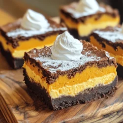 Für diese leckeren Brownies benötigst du folgende Zutaten: - 1 Tasse ungesüßtes Kakaopulver - 1 Tasse Kristallzucker - 1 Tasse Allzweckmehl - ½ Teelöffel Backpulver - ½ Teelöffel Salz - ½ Tasse ungesalzene Butter, geschmolzen - 2 große Eier - 1 Teelöffel Vanilleextrakt - 1 Tasse Kürbispüree aus der Dose - 225 g Frischkäse, weich - ¼ Tasse Puderzucker - 1 Teelöffel Kürbiskreation-Gewürz - 1 Teelöffel Zimt Diese Zutaten bringen den vollen Geschmack des Herbstes in deine Küche. Das Kakaopulver sorgt für den schokoladigen Geschmack, während das Kürbispüree und die Gewürze für die herbstliche Note sorgen. Um die Kürbis-Gewürz-Cheesecake-Brownies zuzubereiten, brauchst du: - Eine 20x20 cm Backform - Zwei große Schüsseln - Einen Handmixer oder Schneebesen - Einen Gummispatel - Ein Messer oder einen Spieß zum Marmorieren - Ein Messbecher und Löffel Diese Utensilien sind wichtig, um die Zutaten gut zu vermengen und die Brownies gleichmäßig zu backen. Die Qualität der Zutaten ist entscheidend. Verwende frisches Kürbispüree, wenn möglich. Das bringt mehr Geschmack. Achte darauf, dass der Frischkäse weich ist, damit sich die Cheesecake-Mischung gut vermischen lässt. Hochwertige Gewürze wie Zimt und Kürbiskreation-Gewürz sind ein Muss. Sie geben den Brownies ihren besonderen Charakter. Wenn du frische Zutaten wählst, wird das Ergebnis noch besser! Heizen Sie Ihren Ofen auf 175 °C vor. Ein warmer Ofen sorgt für gleichmäßiges Backen. Fetten Sie eine 20x20 cm große Backform ein oder legen Sie sie mit Backpapier aus. Dies hilft, die Brownies leicht zu entnehmen. In einer großen Schüssel vermengen Sie die Hauptzutaten. Geben Sie 1 Tasse ungesüßtes Kakaopulver, 1 Tasse Kristallzucker, 1 Tasse Allzweckmehl, ½ Teelöffel Backpulver und ½ Teelöffel Salz hinein. Mischen Sie alles gut. In einer separaten Schüssel verquirlen Sie ½ Tasse geschmolzene Butter, 2 große Eier und 1 Teelöffel Vanilleextrakt. Diese Mischung sollte gut emulgiert sein. Fügen Sie die trockenen Zutaten nach und nach hinzu. Rühren Sie, bis alles gut vermischt ist. Gießen Sie die Hälfte des Brownie-Teigs in die vorbereitete Form und verteilen Sie ihn gleichmäßig. In einer neuen Schüssel schlagen Sie 225 g weichen Frischkäse. Er sollte schön cremig sein. Fügen Sie ¼ Tasse Puderzucker, 1 Tasse Kürbispüree, 1 Teelöffel Kürbiskreation-Gewürz und 1 Teelöffel Zimt hinzu. Schlagen Sie alles gut, bis die Mischung homogen ist. Gießen Sie die Cheesecake-Mischung gleichmäßig über die Brownie-Schicht in der Form. Verstreichen Sie sie vorsichtig. Geben Sie kleine Löffel der restlichen Brownie-Mischung darauf. Nutzen Sie ein Messer oder einen Spieß, um die beiden Mischungen vorsichtig zu marmorieren. Backen Sie die Brownies für 30-35 Minuten. Ein Zahnstocher sollte mit wenigen feuchten Krümeln herauskommen. Lassen Sie die Brownies in der Form abkühlen, bevor Sie sie herausheben und in gleichmäßige Quadrate schneiden. Um den perfekten Brownie zu machen, folge diesen einfachen Schritten: - Mische die trockenen Zutaten gut. Das sorgt für einen gleichmäßigen Geschmack. - Vermeide Übermischung. Rühre, bis alles gut vermischt ist, aber nicht zu lange. - Backzeit beachten. Überprüfe die Brownies nach 30 Minuten. Sie sollten feucht, aber nicht flüssig sein. Hier sind einige häufige Probleme und wie du sie lösen kannst: - Brownies sind zu trocken. Achte darauf, sie nicht zu lange zu backen. Ein Zahnstocher sollte mit feuchten Krümeln herauskommen. - Teig ist zu dick. Wenn der Teig zu fest ist, füge einen Esslöffel Wasser oder Milch hinzu. - Brownies kleben an der Form. Fette die Backform gut ein oder benutze Backpapier. Eine schöne Präsentation macht deine Brownies noch leckerer: - Puderzucker darüber streuen. Dies sorgt für einen eleganten Look. - Schlagsahne hinzufügen. Ein Klecks Schlagsahne gibt einen schönen Kontrast. - Rustikales Holzbrett nutzen. Serviere die Brownies auf einem Holzbrett für eine gemütliche Atmosphäre. {{image_4}} Für eine glutenfreie Variante der Kürbis Cheesecake Brownies können Sie einfach das Allzweckmehl ersetzen. Verwenden Sie stattdessen ein glutenfreies Mehl. Achten Sie darauf, eine Mischung zu wählen, die gut bindet. Die Textur bleibt so weich und lecker. Um die Brownies vegan zu machen, ersetzen Sie die Eier durch Apfelmus. Verwenden Sie 1/4 Tasse Apfelmus pro Ei. Nutzen Sie vegane Butter anstelle von ungesalzener Butter. Für den Frischkäse verwenden Sie eine pflanzliche Option. So bleibt der Geschmack toll, und alle können genießen. Um die Brownies aufregender zu machen, können Sie verschiedene Zutaten hinzufügen. Walnüsse oder Pekannüsse geben einen tollen Crunch. Schokoladenstückchen fügen extra Schokolade hinzu. Für ein wenig mehr Geschmack können Sie auch einen Schuss Rum oder Kaffee hinzufügen. Diese kleinen Extras machen die Brownies noch besser! Um die Kürbis Cheesecake Brownies frisch zu halten, lege sie in einen luftdichten Behälter. Achte darauf, dass die Brownies vollständig abgekühlt sind, bevor du sie lagerst. Wenn du sie übereinander stapelst, lege etwas Backpapier dazwischen. So bleiben sie saftig und kleben nicht zusammen. Im Kühlschrank halten sich die Brownies etwa fünf bis sieben Tage. Die kühle Umgebung hilft, die Frische zu bewahren. Stelle sicher, dass der Behälter gut verschlossen ist. So bleibt der Geschmack erhalten und die Konsistenz bleibt angenehm. Du kannst die Brownies auch einfrieren. Schneide sie in Stücke und lege sie in einen gefriergeeigneten Beutel. Achte darauf, möglichst viel Luft herauszudrücken. Die Brownies bleiben bis zu drei Monate frisch. Zum Verzehr lege sie einfach in den Kühlschrank, um sie langsam aufzutauen. So schmecken sie fast wie frisch gebacken. Kürbis-Cheesecake-Brownies bleiben im Kühlschrank bis zu einer Woche frisch. Halten Sie sie in einem luftdichten Behälter. Die Kühle hilft, die feuchte Textur zu bewahren. Wenn Sie sie länger aufbewahren möchten, frieren Sie sie ein. So bleiben sie bis zu drei Monate lecker. Ja, Sie können Frischkäse ersetzen. Verwenden Sie stattdessen griechischen Joghurt oder eine vegane Frischkäse-Alternative. Beide geben eine ähnliche Cremigkeit. Achten Sie darauf, die Menge gleich zu halten, um die Textur nicht zu verändern. Ideal sind Schlagsahne oder ein Klecks Vanilleeis. Diese Beilagen bieten einen tollen Kontrast zur Süße der Brownies. Eine Prise Zimt oder Kakaopulver obenauf bringt zusätzlich Geschmack. Auch ein paar Nüsse sorgen für einen knusprigen Biss. Kürbis-Gewürz-Cheesecake-Brownies sind ein echter Genuss. Wir haben die wichtigsten Zutaten und Küchenutensilien besprochen. Die Schritt-für-Schritt-Anleitung erleichtert die Zubereitung. Tipps helfen dir, das perfekte Ergebnis zu erzielen. Du kannst die Rezeptvariationen anpassen und die Brownies richtig lagern. Denke daran: Gute Zutaten sind der Schlüssel zum Erfolg. Experimentiere und finde deinen eigenen Geschmack!