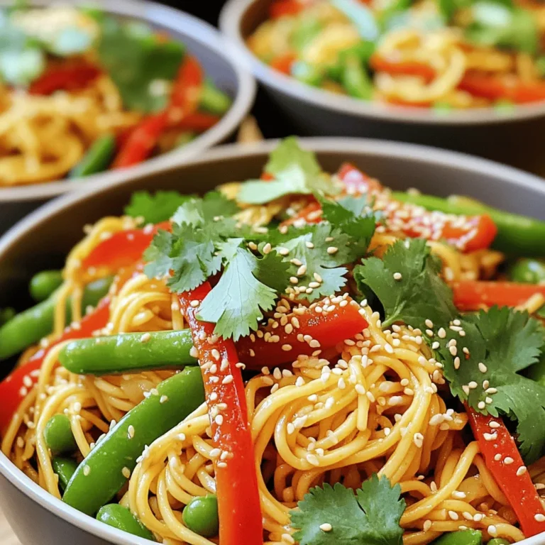 - 200g Nudeln (Eiernudeln, Soba oder Reisnudeln) - 1 rote Paprika, dünn geschnitten - 1 Tasse Zuckerschoten, geputzt - 2 Frühlingszwiebeln, fein geschnitten - 2 Knoblauchzehen, fein gehackt - 1 Esslöffel Ingwer, fein gehackt Die Auswahl der Nudeln ist wichtig. Ich liebe Eiernudeln für ihren Geschmack. Soba hat eine nussige Note. Reisnudeln sind leicht und glutenfrei. Wähle die, die dir am besten gefällt. Das Gemüse bringt Farbe und Crunch. Rote Paprika hat einen süßen Geschmack. Zuckerschoten fügen Frische hinzu. Frühlingszwiebeln geben einen milden Zwiebelgeschmack. Knoblauch und Ingwer bringen Aroma. Zusammen machen sie die Nudeln lebendig. - 3 Esslöffel Sesamöl - 2 Esslöffel Chili-Crisp - 2 Esslöffel Sojasauce - 1 Esslöffel Reisessig Sesamöl hat einen reichen, nussigen Geschmack. Es ist die Basis für diese Soße. Chili-Crisp bringt Schärfe und Knusprigkeit. Du kannst es kaufen oder selbst machen. Sojasauce fügt Salz hinzu. Reisessig bringt eine leichte Säure, die die Aromen ausgleicht. - 1 Esslöffel Honig oder Ahornsirup - Sesamsamen zum Garnieren - Frische Korianderblätter zur Garnierung Der Honig oder Ahornsirup bringt eine süße Note. Das ist wichtig für die Balance. Sesamsamen sind perfekt zum Garnieren. Sie fügen Crunch hinzu und sehen toll aus. Frische Korianderblätter bringen Frische und Farbe ins Gericht. Jede Zutat hat ihren Platz. Sie arbeiten zusammen, um ein köstliches Gericht zu schaffen. Um die Nudeln zu kochen, bringe einen großen Topf mit Wasser zum Kochen. Füge 200g deiner Lieblingsnudeln hinzu. Koche die Nudeln gemäß den Anweisungen auf der Verpackung. Achte darauf, die Garzeit nicht zu überschreiten. Sobald sie gar sind, gieße sie ab und spüle sie unter kaltem Wasser ab. So stoppst du den Garprozess. Stelle die gekochten Nudeln beiseite. Erhitze in einer großen Pfanne oder einem Wok 3 Esslöffel Sesamöl bei mittlerer Hitze. Füge 2 fein gehackte Knoblauchzehen und 1 Esslöffel fein gehackten Ingwer hinzu. Brate die Mischung etwa 1 Minute lang an, bis sie duftet. Das Aroma ist wichtig für den Geschmack. Gib nun die dünn geschnittene rote Paprika und die Zuckerschoten in die Pfanne. Brate das Gemüse 3-4 Minuten lang, bis es zart und knackig ist. Rühre dann das 2 Esslöffel Chili-Crisp, die gekochten Nudeln, 2 Esslöffel Sojasauce, 1 Esslöffel Reisessig und 1 Esslöffel Honig oder Ahornsirup ein. Mische alles gut, bis die Nudeln gleichmäßig bedeckt sind. Erhitze alles 2-3 Minuten weiter. Nimm die Pfanne vom Herd und streue die geschnittenen Frühlingszwiebeln, Sesamsamen und frischen Koriander darüber. Serviere die Nudeln in tiefen Schalen, um sie schön zu präsentieren. Wählen Sie die Nudeln nach Ihrem Geschmack. Eiernudeln, Soba oder Reisnudeln passen gut. Achten Sie auf die Kochzeit auf der Verpackung. Kochen Sie die Nudeln, bis sie al dente sind. Nach dem Kochen spülen Sie die Nudeln unter kaltem Wasser ab. So stoppen Sie den Garprozess. Lassen Sie sie dann gut abtropfen. Frische Zutaten machen einen großen Unterschied. Verwenden Sie frischen Knoblauch, Ingwer und knackiges Gemüse. Diese Zutaten bringen viel Geschmack. Für die Schärfe nutzen Sie Chili-Crisp. Sie können den Schärfegrad einfach anpassen. Fügen Sie mehr Chili-Crisp hinzu, wenn Sie es schärfer mögen. Servieren Sie die Nudeln in tiefen Schalen. Das sieht gut aus und macht Appetit. Garnieren Sie sie mit Sesamsamen und frischem Koriander. Diese Farben bringen das Gericht zum Strahlen. Bereiten Sie alles vor, bevor Sie die Nudeln kochen. So sparen Sie Zeit und können schnell servieren. {{image_4}} Eine tolle Art, diese Nudeln zu verbessern, ist, Proteine hinzuzufügen. Du kannst Hühnchen, Tofu oder Garnelen verwenden. Wenn du Hühnchen nimmst, brate es zuerst in der Pfanne an. Dann füge es mit dem Gemüse hinzu. Tofu ist eine großartige Option für Vegetarier. Schneide ihn in Würfel und brate ihn knusprig. Garnelen sind schnell gar und passen perfekt zu diesen Nudeln. Füge sie einfach in der letzten Minute des Kochens hinzu. Wenn du Honig oder tierische Produkte vermeiden möchtest, gibt es einfache Alternativen. Du kannst Honig durch Ahornsirup ersetzen. Das gibt einen süßen Geschmack, ohne Tierprodukte zu verwenden. Für eine vegane Option achte darauf, dass deine Sojasauce keine tierischen Stoffe enthält. So bleibt das Gericht rein pflanzlich und lecker. Für Menschen mit Allergien gibt es viele Alternativen. Du kannst glutenfreie Nudeln wählen, um das Gericht glutenfrei zu machen. Reisnudeln sind eine gute Wahl. Für Low-Carb-Optionen verwende Zucchini-Nudeln oder Shirataki-Nudeln. Diese sind kalorienarm und bringen einen frischen Geschmack. So kannst du die Nudeln an deine Bedürfnisse anpassen. Um die Reste der Sesame Chili Crisp Noodles frisch zu halten, lege sie in einen Behälter. Du solltest sie im Kühlschrank aufbewahren. So bleiben die Aromen erhalten. Es ist wichtig, die Reste innerhalb von drei Tagen zu verzehren. Achte darauf, dass der Behälter gut verschlossen ist. So vermeidest du, dass die Nudeln austrocknen. Wenn du die Reste aufwärmst, erhitze sie in einer Pfanne. Du kannst auch einen Wok verwenden. Füge einen Schuss Sesamöl hinzu, um die Nudeln aufzufrischen. Erhitze die Nudeln bei mittlerer Hitze. Rühre sie gut um, damit sie gleichmäßig warm werden. Wenn die Nudeln trocken wirken, kannst du etwas Wasser oder Brühe hinzufügen. Jede Zutat hat ihre eigene Haltbarkeit. Hier sind einige wichtige Punkte: - Nudeln: Getrocknete Nudeln halten sich lange. Gekochte Nudeln sollten innerhalb von drei Tagen verzehrt werden. - Gemüse: Frisches Gemüse wie Paprika und Zuckerschoten bleibt etwa eine Woche frisch im Kühlschrank. - Sesamöl: Es kann mehrere Monate halten, wenn es kühl und dunkel gelagert wird. - Chili-Crisp: Selbstgemachtes Chili-Crisp hält sich etwa zwei Wochen im Kühlschrank. - Sojasauce: Diese kann bei richtiger Lagerung lange haltbar sein, oft mehrere Monate. Um Chili-Crisp selbst zu machen, benötigst du: - ½ Tasse Pflanzenöl - 3 Esslöffel rote Chiliflocken - 2 Esslöffel Knoblauch, fein gehackt - 1 Esslöffel Ingwer, fein gehackt - 1 Teelöffel Sesamsamen Erhitze das Öl in einer kleinen Pfanne. Füge die Chiliflocken, Knoblauch, Ingwer und Sesamsamen hinzu. Koche alles bei niedriger Hitze für etwa 3-5 Minuten. Achte darauf, dass der Knoblauch nicht verbrennt. Lass die Mischung abkühlen. Fülle sie in ein Glas und bewahre sie im Kühlschrank auf. So hast du immer frisches Chili-Crisp bereit! Ja, die Nudeln können auch kalt serviert werden! Für kalte Nudelvariationen empfehle ich: - Koche die Nudeln wie gewohnt und spüle sie mit kaltem Wasser ab. - Mische sie mit frischem Gemüse wie Gurken und Karotten. - Füge etwas Chili-Crisp und Sojasauce hinzu. - Garnieren mit Sesamsamen und Koriander. Kalte Nudeln sind erfrischend und perfekt für heiße Tage. Zu deinen Sesame Chili Crisp Noodles passen verschiedene Beilagen gut. Hier sind einige Vorschläge: - Gegrilltes Gemüse wie Zucchini oder Auberginen - Frische Frühlingsrollen mit Erdnusssauce - Ein einfacher Salat mit Limetten-Dressing - Gedämpfter Brokkoli oder Pak Choi Diese Beilagen ergänzen den Geschmack der Nudeln und machen das Gericht noch köstlicher. In diesem Blogbeitrag haben wir alle Zutaten für ein köstliches Nudelgericht besprochen. Wir haben die Hauptzutaten, Soßen und Gewürze sowie Süßungsmittel behandelt. Die Schritt-für-Schritt-Anleitung hilft beim Kochen. Tipps zur perfekten Zubereitung waren ebenfalls wichtig. Variationen für verschiedene Diäten und Tipps zur Lagerung runden unser Thema ab. Experimentiere mit den Zutaten und finde deinen eigenen Stil. Viel Spaß beim Kochen und Genießen!