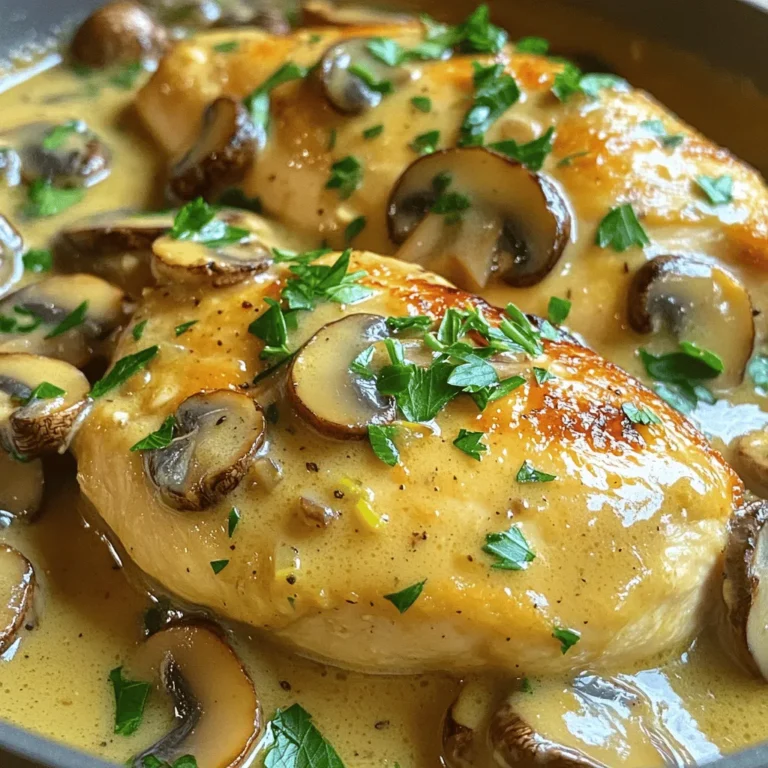 Für dieses leckere Gericht benötigen Sie: - 4 Hähnchenbrüste ohne Knochen und Haut - 2 Tassen Champignons, in Scheiben geschnitten (braun oder weiß) - 1 mittelgroße Zwiebel, fein gehackt - 3 Knoblauchzehen, gehackt - 1 Tasse Schlagsahne - 1 Tasse Hühnerbrühe Diese Zutaten sind die Basis für den vollen Geschmack. Die Hähnchenbrüste sorgen für eine saftige Textur. Die Pilze bringen ein nussiges Aroma, das gut zur Sahnesauce passt. Zwiebeln und Knoblauch fügen Tiefe hinzu. Für den richtigen Kick verwenden wir: - 1 Teelöffel getrockneter Thymian - 1 Teelöffel Paprika - Salz und Pfeffer nach Geschmack - 2 Esslöffel Olivenöl Der Thymian bringt ein frisches Aroma. Paprika fügt eine sanfte Wärme hinzu. Olivenöl ist perfekt zum Anbraten und gibt Geschmack. Um das Gericht zu verschönern, verwenden Sie: - Frische Petersilie, gehackt Petersilie gibt nicht nur Farbe, sondern auch eine frische Note. Sie rundet das Gericht elegant ab. Zuerst würzen wir die Hähnchenbrüste. Nimm vier Hähnchenbrüste ohne Knochen und Haut. Streue Salz, Pfeffer, getrockneten Thymian und Paprika auf beide Seiten. So bekommen die Hähnchen einen tollen Geschmack. Jetzt kommt die Pfanne ins Spiel. Erhitze zwei Esslöffel Olivenöl bei mittelhoher Hitze. Wenn das Öl heiß ist, leg die Hähnchenbrüste vorsichtig hinein. Brate sie für etwa 5-6 Minuten auf jeder Seite, bis sie goldbraun sind. Nimm die Hähnchen dann aus der Pfanne und lege sie beiseite. In derselben Pfanne gib die gehackte Zwiebel und den Knoblauch dazu. Sautiere sie für 2-3 Minuten. Die Zwiebel sollte glasig werden. So entsteht eine leckere Basis für die Sauce. Nun kommen die Pilze. Füge zwei Tassen in Scheiben geschnittene Champignons in die Pfanne. Koche sie für etwa 5 Minuten. Rühre gelegentlich um, bis sie weich und leicht gebräunt sind. Der Duft wird einfach himmlisch sein. Gieße eine Tasse Hühnerbrühe in die Pfanne. Kratze den Boden der Pfanne, um alle Aromen zu lösen. Reduziere die Hitze auf Mittel und rühre eine Tasse Schlagsahne ein. Lass die Sauce 3-4 Minuten köcheln, bis sie leicht andickt. Jetzt kommt der Hauptteil. Gib die angebratenen Hähnchenbrüste zurück in die Pfanne. Achte darauf, dass sie gut mit der Sauce überzogen sind. Koche alles weitere 5-7 Minuten. Das Hähnchen sollte eine Innentemperatur von 75°C erreichen. Jetzt schmeckst du die Sauce ab. Füge bei Bedarf mehr Salz und Pfeffer hinzu. So wird der Geschmack genau richtig. Richte das Hähnchen auf Tellern an. Übergieße es großzügig mit der cremigen Pilzsauce. Garniere das Gericht mit frisch gehackter Petersilie. Jetzt ist dein cremiges Pilz-Hühnchen fertig zum Genießen! Um die Sauce wirklich perfekt zu machen, achte auf die Hitze. Koche die Mischung sanft, damit die Schlagsahne nicht gerinnt. Das langsame Köcheln hilft, die Aromen zu verbinden. Füge die Hühnerbrühe langsam hinzu und kratze den Boden der Pfanne. So bekommst du alle leckeren Bits. Eine Prise frischer Thymian am Ende gibt der Sauce einen tollen Geschmack. Um das Hähnchen zart zu halten, mariniere es vor dem Kochen. Eine einfache Mischung aus Olivenöl, Salz und Pfeffer macht viel aus. Brate das Hähnchen nicht zu lange. Wenn es goldbraun ist, nimm es aus der Pfanne. Du kannst es später in die Sauce geben. So bleibt es saftig und zart. Die richtige Pfanne ist wichtig. Eine große, beschichtete Pfanne verteilt die Hitze gleichmäßig. Das hilft beim Anbraten des Hähnchens und beim Anbraten von Gemüse. Ein Holzlöffel eignet sich gut zum Rühren. Du kannst auch einen Schaber verwenden, um die Sauce gut zu mischen. Halte alles bereit, um schnell und einfach zu arbeiten. {{image_4}} Wenn Sie eine vegetarische Option möchten, ersetzen Sie das Hähnchen durch Tofu oder Seitan. Beide sind gute Proteinquellen. Schneiden Sie den Tofu in Würfel und braten Sie ihn an, bis er goldbraun ist. Verwenden Sie die gleichen Gewürze wie im Originalrezept. Sie können auch Pilze als Hauptzutat nutzen. Das gibt einen herzhaften Geschmack. Für glutenfreie Varianten verwenden Sie glutenfreie Brühe. Achten Sie auch darauf, dass Ihre Gewürze keine Gluten enthalten. Für eine kalorienärmere Version können Sie die Schlagsahne durch eine leichtere Sahne oder pflanzliche Milch ersetzen. Dies macht das Gericht leichter und dennoch schmackhaft. Fügen Sie für mehr Geschmack Spinat oder Erbsen hinzu. Diese Zutaten bringen zusätzliche Farbe und Nährstoffe. Sie können auch Parmesan oder geriebenen Käse über das fertige Gericht streuen. Das verleiht dem Gericht eine cremige Note. Wer es schärfer mag, kann rote Pfefferflocken oder frische Chilis hinzufügen. Wenn du noch Hähnchen übrig hast, lege es in einen luftdichten Behälter. So bleibt es frisch. Du kannst das Hähnchen bis zu drei Tage im Kühlschrank aufbewahren. Stelle sicher, dass die Temperatur unter 4°C bleibt. Dabei bleibt der Geschmack der cremigen Pilzsauce erhalten. Um das Hähnchen einzufrieren, lass es zuerst abkühlen. Lege es dann in einen gefrierfesten Beutel oder Behälter. Achte darauf, die Luft herauszudrücken, um Gefrierbrand zu vermeiden. So bleibt es bis zu drei Monate frisch. Wenn du es später verwenden möchtest, tau das Hähnchen im Kühlschrank auf. Für das Aufwärmen empfehle ich die Mikrowelle oder den Herd. In der Mikrowelle kannst du das Hähnchen in kurzen Intervallen erwärmen. Decke es mit einem feuchten Tuch ab, um Trockenheit zu vermeiden. Auf dem Herd kannst du das Hähnchen in einer Pfanne bei mittlerer Hitze aufwärmen. Füge etwas Hühnerbrühe hinzu, um die Sauce wieder cremig zu machen. So bleibt dein Hähnchen saftig und lecker. Ja, frische Pilze sind eine tolle Wahl. Sie sind oft geschmackvoller und knackiger. Verwende braune oder weiße Champignons. Achte darauf, sie gut zu reinigen, bevor du sie schneidest. Frische Pilze bringen mehr Textur und einen intensiveren Geschmack in das Gericht. Das cremige Pilz-Hühnchen hält sich im Kühlschrank etwa drei Tage. Stelle sicher, dass du es in einem luftdichten Behälter aufbewahrst. Zum Aufwärmen kannst du die Mikrowelle oder den Herd verwenden. Achte darauf, dass das Gericht gut erhitzt wird, bevor du es servierst. Zu diesem Gericht passen viele Beilagen gut. Probiere es mit Reis, Kartoffelpüree oder frischem Brot. Diese Beilagen nehmen die köstliche Sauce gut auf. Auch gedünstetes Gemüse ist eine gesunde und farbenfrohe Ergänzung. Ja, dieses Rezept ist glutenfrei. Die verwendeten Zutaten enthalten kein Gluten. Achte jedoch darauf, dass die Hühnerbrühe auch glutenfrei ist. Viele Marken bieten glutenfreie Optionen an. So kannst du das Gericht ohne Bedenken genießen. In diesem Artikel habe ich die besten Zutaten für cremiges Pilz-Hühnchen vorgestellt. Ich habe die Schritte zum Kochen sowie Tipps zur Sauce und zur Aufbewahrung geteilt. Denke daran, dass du das Rezept nach deinem Geschmack anpassen kannst. Besonders wichtig ist, das Hühnchen zart zu halten. Wenn du die Reste richtig lagerst, bleibt dein Gericht frisch und lecker. Nutze diese Tipps, um ein köstliches Essen zu zaubern, das jeder genießen kann.