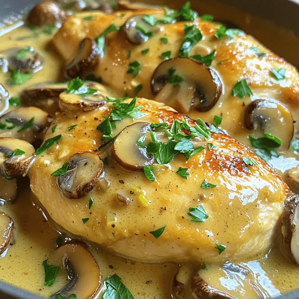 Für dieses leckere Gericht benötigen Sie: - 4 Hähnchenbrüste ohne Knochen und Haut - 2 Tassen Champignons, in Scheiben geschnitten (braun oder weiß) - 1 mittelgroße Zwiebel, fein gehackt - 3 Knoblauchzehen, gehackt - 1 Tasse Schlagsahne - 1 Tasse Hühnerbrühe Diese Zutaten sind die Basis für den vollen Geschmack. Die Hähnchenbrüste sorgen für eine saftige Textur. Die Pilze bringen ein nussiges Aroma, das gut zur Sahnesauce passt. Zwiebeln und Knoblauch fügen Tiefe hinzu. Für den richtigen Kick verwenden wir: - 1 Teelöffel getrockneter Thymian - 1 Teelöffel Paprika - Salz und Pfeffer nach Geschmack - 2 Esslöffel Olivenöl Der Thymian bringt ein frisches Aroma. Paprika fügt eine sanfte Wärme hinzu. Olivenöl ist perfekt zum Anbraten und gibt Geschmack. Um das Gericht zu verschönern, verwenden Sie: - Frische Petersilie, gehackt Petersilie gibt nicht nur Farbe, sondern auch eine frische Note. Sie rundet das Gericht elegant ab. Zuerst würzen wir die Hähnchenbrüste. Nimm vier Hähnchenbrüste ohne Knochen und Haut. Streue Salz, Pfeffer, getrockneten Thymian und Paprika auf beide Seiten. So bekommen die Hähnchen einen tollen Geschmack. Jetzt kommt die Pfanne ins Spiel. Erhitze zwei Esslöffel Olivenöl bei mittelhoher Hitze. Wenn das Öl heiß ist, leg die Hähnchenbrüste vorsichtig hinein. Brate sie für etwa 5-6 Minuten auf jeder Seite, bis sie goldbraun sind. Nimm die Hähnchen dann aus der Pfanne und lege sie beiseite. In derselben Pfanne gib die gehackte Zwiebel und den Knoblauch dazu. Sautiere sie für 2-3 Minuten. Die Zwiebel sollte glasig werden. So entsteht eine leckere Basis für die Sauce. Nun kommen die Pilze. Füge zwei Tassen in Scheiben geschnittene Champignons in die Pfanne. Koche sie für etwa 5 Minuten. Rühre gelegentlich um, bis sie weich und leicht gebräunt sind. Der Duft wird einfach himmlisch sein. Gieße eine Tasse Hühnerbrühe in die Pfanne. Kratze den Boden der Pfanne, um alle Aromen zu lösen. Reduziere die Hitze auf Mittel und rühre eine Tasse Schlagsahne ein. Lass die Sauce 3-4 Minuten köcheln, bis sie leicht andickt. Jetzt kommt der Hauptteil. Gib die angebratenen Hähnchenbrüste zurück in die Pfanne. Achte darauf, dass sie gut mit der Sauce überzogen sind. Koche alles weitere 5-7 Minuten. Das Hähnchen sollte eine Innentemperatur von 75°C erreichen. Jetzt schmeckst du die Sauce ab. Füge bei Bedarf mehr Salz und Pfeffer hinzu. So wird der Geschmack genau richtig. Richte das Hähnchen auf Tellern an. Übergieße es großzügig mit der cremigen Pilzsauce. Garniere das Gericht mit frisch gehackter Petersilie. Jetzt ist dein cremiges Pilz-Hühnchen fertig zum Genießen! Um die Sauce wirklich perfekt zu machen, achte auf die Hitze. Koche die Mischung sanft, damit die Schlagsahne nicht gerinnt. Das langsame Köcheln hilft, die Aromen zu verbinden. Füge die Hühnerbrühe langsam hinzu und kratze den Boden der Pfanne. So bekommst du alle leckeren Bits. Eine Prise frischer Thymian am Ende gibt der Sauce einen tollen Geschmack. Um das Hähnchen zart zu halten, mariniere es vor dem Kochen. Eine einfache Mischung aus Olivenöl, Salz und Pfeffer macht viel aus. Brate das Hähnchen nicht zu lange. Wenn es goldbraun ist, nimm es aus der Pfanne. Du kannst es später in die Sauce geben. So bleibt es saftig und zart. Die richtige Pfanne ist wichtig. Eine große, beschichtete Pfanne verteilt die Hitze gleichmäßig. Das hilft beim Anbraten des Hähnchens und beim Anbraten von Gemüse. Ein Holzlöffel eignet sich gut zum Rühren. Du kannst auch einen Schaber verwenden, um die Sauce gut zu mischen. Halte alles bereit, um schnell und einfach zu arbeiten. {{image_4}} Wenn Sie eine vegetarische Option möchten, ersetzen Sie das Hähnchen durch Tofu oder Seitan. Beide sind gute Proteinquellen. Schneiden Sie den Tofu in Würfel und braten Sie ihn an, bis er goldbraun ist. Verwenden Sie die gleichen Gewürze wie im Originalrezept. Sie können auch Pilze als Hauptzutat nutzen. Das gibt einen herzhaften Geschmack. Für glutenfreie Varianten verwenden Sie glutenfreie Brühe. Achten Sie auch darauf, dass Ihre Gewürze keine Gluten enthalten. Für eine kalorienärmere Version können Sie die Schlagsahne durch eine leichtere Sahne oder pflanzliche Milch ersetzen. Dies macht das Gericht leichter und dennoch schmackhaft. Fügen Sie für mehr Geschmack Spinat oder Erbsen hinzu. Diese Zutaten bringen zusätzliche Farbe und Nährstoffe. Sie können auch Parmesan oder geriebenen Käse über das fertige Gericht streuen. Das verleiht dem Gericht eine cremige Note. Wer es schärfer mag, kann rote Pfefferflocken oder frische Chilis hinzufügen. Wenn du noch Hähnchen übrig hast, lege es in einen luftdichten Behälter. So bleibt es frisch. Du kannst das Hähnchen bis zu drei Tage im Kühlschrank aufbewahren. Stelle sicher, dass die Temperatur unter 4°C bleibt. Dabei bleibt der Geschmack der cremigen Pilzsauce erhalten. Um das Hähnchen einzufrieren, lass es zuerst abkühlen. Lege es dann in einen gefrierfesten Beutel oder Behälter. Achte darauf, die Luft herauszudrücken, um Gefrierbrand zu vermeiden. So bleibt es bis zu drei Monate frisch. Wenn du es später verwenden möchtest, tau das Hähnchen im Kühlschrank auf. Für das Aufwärmen empfehle ich die Mikrowelle oder den Herd. In der Mikrowelle kannst du das Hähnchen in kurzen Intervallen erwärmen. Decke es mit einem feuchten Tuch ab, um Trockenheit zu vermeiden. Auf dem Herd kannst du das Hähnchen in einer Pfanne bei mittlerer Hitze aufwärmen. Füge etwas Hühnerbrühe hinzu, um die Sauce wieder cremig zu machen. So bleibt dein Hähnchen saftig und lecker. Ja, frische Pilze sind eine tolle Wahl. Sie sind oft geschmackvoller und knackiger. Verwende braune oder weiße Champignons. Achte darauf, sie gut zu reinigen, bevor du sie schneidest. Frische Pilze bringen mehr Textur und einen intensiveren Geschmack in das Gericht. Das cremige Pilz-Hühnchen hält sich im Kühlschrank etwa drei Tage. Stelle sicher, dass du es in einem luftdichten Behälter aufbewahrst. Zum Aufwärmen kannst du die Mikrowelle oder den Herd verwenden. Achte darauf, dass das Gericht gut erhitzt wird, bevor du es servierst. Zu diesem Gericht passen viele Beilagen gut. Probiere es mit Reis, Kartoffelpüree oder frischem Brot. Diese Beilagen nehmen die köstliche Sauce gut auf. Auch gedünstetes Gemüse ist eine gesunde und farbenfrohe Ergänzung. Ja, dieses Rezept ist glutenfrei. Die verwendeten Zutaten enthalten kein Gluten. Achte jedoch darauf, dass die Hühnerbrühe auch glutenfrei ist. Viele Marken bieten glutenfreie Optionen an. So kannst du das Gericht ohne Bedenken genießen. In diesem Artikel habe ich die besten Zutaten für cremiges Pilz-Hühnchen vorgestellt. Ich habe die Schritte zum Kochen sowie Tipps zur Sauce und zur Aufbewahrung geteilt. Denke daran, dass du das Rezept nach deinem Geschmack anpassen kannst. Besonders wichtig ist, das Hühnchen zart zu halten. Wenn du die Reste richtig lagerst, bleibt dein Gericht frisch und lecker. Nutze diese Tipps, um ein köstliches Essen zu zaubern, das jeder genießen kann.