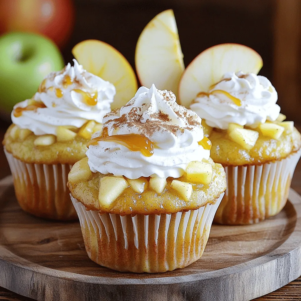 Für die Apfelkuchen-Cupcakes benötigst du folgende Hauptzutaten: - 1 Tasse Weizenmehl - 1 Teelöffel Backpulver - 1/2 Teelöffel gemahlener Zimt - 1/4 Teelöffel Salz - 1/2 Tasse ungesalzene Butter, weich - 3/4 Tasse Kristallzucker - 2 große Eier - 1 Teelöffel Vanilleextrakt - 1/2 Tasse Milch - 1 Apfel, geschält, entkernt und fein gewürfelt - 1/4 Tasse brauner Zucker - 1/2 Teelöffel Muskatnuss - 1 Esslöffel Zitronensaft - 1/4 Tasse gehackte Walnüsse (optional) Diese Zutaten ergeben einen leckeren Teig mit einem tollen Apfelgeschmack. Du kannst die Granny Smith Äpfel wählen, weil sie einen schönen Kontrast zur Süße bieten. Für das Topping brauchst du: - Schlagsahne - Karamellsauce Die Schlagsahne macht die Cupcakes luftig und cremig. Die Karamellsauce gibt einen süßen und reichen Geschmack. Du kannst auch Zimt über die Cupcakes streuen, um sie noch schöner zu machen. Wenn du Allergien hast oder besondere Diäten folgst, gibt es tolle Alternativen: - Ersetze Weizenmehl durch glutenfreies Mehl. - Nutze pflanzliche Butter für eine vegane Option. - Wähle Milchalternativen wie Mandel- oder Hafermilch. - Lass die Walnüsse weg, wenn du Nüsse vermeiden musst. Mit diesen Alternativen kannst du die Cupcakes gesund und lecker genießen. Zuerst heize den Ofen auf 175 °C vor. Das ist wichtig, damit die Cupcakes gleichmäßig backen. Dann lege dein Muffinblech mit Muffinförmchen aus. Dies hilft, die Cupcakes nach dem Backen leicht zu entnehmen. Jetzt kommen die trockenen Zutaten. In einer mittleren Schüssel vermische das Weizenmehl, Backpulver, Zimt und Salz gut. Stelle diese Mischung beiseite, damit sie bereit ist. Nimm eine große Rührschüssel und gib die weiche Butter und den Kristallzucker hinein. Schlage diese Mischung schaumig, bis sie leicht und luftig ist. Das macht die Cupcakes schön fluffig. Füge dann die Eier nacheinander hinzu und mixe gut. Danach rühre den Vanilleextrakt unter. Jetzt kommt die trockene Mischung. Gib diese abwechselnd mit der Milch dazu. Rühre nur kurz, bis alles vermischt ist. Nimm jetzt einen zweiten Schüssel. Mische die gewürfelten Äpfel mit braunem Zucker, Muskatnuss und Zitronensaft. Das gibt den Äpfeln einen tollen Geschmack. Wenn du magst, kannst du auch gehackte Walnüsse hinzufügen. Hebe die Apfelmischung vorsichtig unter den Teig. Achte darauf, dass alles gleichmäßig verteilt ist. Fülle jede Muffinform zu etwa 2/3 mit dem Teig. Achte darauf, dass du nicht überfüllst, sonst laufen sie über. Backe die Cupcakes im Ofen für 18-20 Minuten. Du kannst einen Zahnstocher verwenden, um zu testen, ob sie fertig sind. Wenn der Zahnstocher sauber herauskommt, sind sie bereit. Lass die Cupcakes 5 Minuten im Muffinblech abkühlen. Danach kannst du sie vorsichtig auf ein Kuchengitter legen, um vollständig auszukühlen. Wenn sie abgekühlt sind, belege sie mit Schlagsahne und einem Schuss Karamellsauce. Das macht sie besonders lecker! Um die Cupcakes besonders saftig zu machen, verwenden Sie frische Äpfel. Ich empfehle Granny Smith, weil sie schön knackig sind. Mischen Sie die gewürfelten Äpfel mit etwas Zitronensaft. Das hilft, die Feuchtigkeit zu bewahren. Ein weiterer Tipp: Fügen Sie etwas mehr Milch hinzu, wenn der Teig zu dick erscheint. So bleiben die Cupcakes schön fluffig. Die Garnierung macht viel aus. Ich liebe es, die Cupcakes mit Schlagsahne zu toppen. Karamellsauce gibt einen süßen Kick. Für einen besonderen Look streuen Sie etwas Zimt darüber. Eine dünne Apfelscheibe auf der Sahne sieht toll aus. Wenn Sie Nüsse mögen, streuen Sie gehackte Walnüsse obendrauf für zusätzlichen Crunch. Um die Cupcakes frisch zu halten, bewahren Sie sie in einem luftdichten Behälter auf. So bleiben sie ein paar Tage saftig. Wenn sie etwas trocken werden, können Sie sie mit einer kleinen Menge Milch besprühen. Für längere Lagerung können Sie die Cupcakes einfrieren. Wickeln Sie sie gut ein, um Frostschäden zu vermeiden. Lassen Sie sie über Nacht im Kühlschrank auftauen, bevor Sie sie genießen. {{image_4}} Eine tolle Idee ist, verschiedene Apfelsorten zu nutzen. Granny Smith Äpfel sind sauer und knackig. Sie geben den Cupcakes einen frischen Geschmack. Aber auch süße Äpfel wie Fuji oder Honeycrisp sind super. Sie machen die Cupcakes süßer und weicher. Experimentiere mit Mischungen aus verschiedenen Äpfeln. Das sorgt für spannende Aromen in jedem Biss. Neben Zimt und Muskatnuss kannst du auch andere Gewürze ausprobieren. Ingwer gibt einen scharfen, warmen Geschmack. Auch Nelken passen gut dazu. Wenn du es noch fruchtiger magst, füge etwas Orangenschale hinzu. Das bringt Frische und einen besonderen Kick. Du kannst die Aromen nach deinem Geschmack anpassen. Sei kreativ und finde deine perfekte Mischung. Wenn du glutenfrei backen möchtest, ersetze das Weizenmehl durch eine glutenfreie Mischung. Es gibt viele gute Optionen im Handel. Für vegane Cupcakes nimm pflanzliche Butter und Milch. Auch die Eier kannst du ersetzen. Eine Banane oder Apfelmus funktioniert gut. So kannst du die Cupcakes auch für spezielle Diäten genießen. Achte darauf, die Konsistenz des Teigs zu prüfen. Die Apfelkuchen-Cupcakes bleiben frisch für etwa 3 bis 5 Tage. Lagern Sie sie in einem luftdichten Behälter. So bleibt die Feuchtigkeit erhalten und die Cupcakes bleiben lecker. Um die Frische zu bewahren, verwenden Sie einen luftdichten Behälter. Stellen Sie den Behälter an einen kühlen Ort. Vermeiden Sie direkte Sonneneinstrahlung und Wärmequellen. Wenn Sie die Cupcakes mit Sahne und Karamellsauce belegen, lagern Sie diese Toppings separat. Dies hält die Cupcakes saftig und fluffig. Wenn Sie die Cupcakes länger aufbewahren wollen, frieren Sie sie ein. Lassen Sie sie zuerst komplett abkühlen. Wickeln Sie jede Cupcake in Frischhaltefolie und legen Sie sie in einen Gefrierbeutel. So halten sie bis zu drei Monate. Zum Auftauen legen Sie die Cupcakes einfach in den Kühlschrank über Nacht. Genießen Sie sie dann frisch, als wären sie gerade gebacken. Um die Cupcakes schokoladig zu machen, füge einfach Kakaopulver hinzu. Nimm etwa 1/3 Tasse ungesüßtes Kakaopulver und mische es mit dem Weizenmehl. Reduziere dafür die Menge an Mehl um die gleiche Menge. Das gibt den Cupcakes einen tollen Schokoladengeschmack. Du kannst auch Schokoladenstückchen hinzufügen, um mehr Textur und Geschmack zu bekommen. Wenn du keine Walnüsse magst oder allergisch bist, gibt es viele Alternativen. Du kannst Mandeln, Pekannüsse oder sogar Haselnüsse verwenden. Auch Sonnenblumenkerne sind eine gute, nussfreie Wahl. Für einen süßeren Crunch kannst du auch Schokoladenstückchen oder getrocknete Früchte wie Rosinen oder Cranberries verwenden. Ja, du kannst die Cupcakes im Voraus machen. Lass sie nach dem Backen vollständig abkühlen. Bewahre sie dann in einem luftdichten Behälter auf. Sie bleiben so bis zu drei Tage frisch. Du kannst auch die Cupcakes einfrieren. Wickel sie gut ein, um Gefrierbrand zu vermeiden. So halten sie bis zu drei Monate. Wenn du sie essen willst, lass sie einfach bei Raumtemperatur auftauen. Diese Anleitungen zeigen, wie du leckere Apfelkuchen-Cupcakes machst. Wir haben die besten Zutaten und Tipps besprochen. Du hast auch tolle Alternativen für Allergiker gelernt. Variationen und Aufbewahrung helfen dir, die Cupcakes langfristig zu genießen. Mach diese Cupcakes so, wie sie dir am besten schmecken. Experimentiere, sei kreativ und teile sie mit Freunden. Viel Spaß beim Backen!