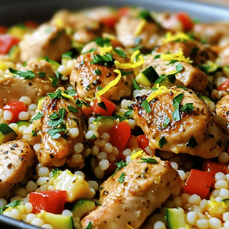 Für das One Pot Zitronenkräuter-Hühnchen-Couscous brauchst du die folgenden Zutaten: - 2 Hähnchenbrustfilets ohne Haut und Knochen, gewürfelt - 1 Tasse Couscous - 2 Tassen natriumarme Hühnerbrühe - 1 mittlere Zwiebel, gewürfelt - 3 Knoblauchzehen, fein gehackt - 1 mittlere Zucchini, gewürfelt - 1 rote Paprika, gewürfelt - 1 Esslöffel Olivenöl - Saft und Schale von 1 Zitrone - 1 Teelöffel getrockneter Oregano - 1 Teelöffel getrockneter Thymian - Salz und Pfeffer nach Geschmack - Frische Petersilie, gehackt (zum Garnieren) Dieses Rezept ergibt vier Portionen. Es ist perfekt für ein schnelles Abendessen. Du kannst es leicht anpassen, um mehr oder weniger zu machen. Wähle frisches Gemüse. Achte darauf, dass die Zucchini und Paprika knackig sind. Für das Hähnchen, greife zu hochwertigem Fleisch. Es macht den Geschmack besser. Verwende frische Kräuter, wenn du kannst. Diese bringen mehr Aroma in dein Gericht. Bei der Brühe, nimm natriumarme Optionen. So kontrollierst du den Salzgehalt. Bei der Zitrone, suche nach saftigen Früchten. Die Schale gibt extra Frische. Erhitze das Olivenöl in einem großen Topf bei mittlerer Hitze. Gib die gewürfelten Hähnchenbrüste in den Topf. Würze sie mit Salz, Pfeffer, Oregano und Thymian. Brate das Hähnchen für etwa 5 bis 7 Minuten. Es sollte braun und durchgegart sein. Nimm das Hähnchen aus dem Topf und stelle es zur Seite. Im selben Topf fügst du nun die gewürfelte Zwiebel hinzu. Brate die Zwiebel für 3 bis 4 Minuten, bis sie durchsichtig wird. Dann kommt der fein gehackte Knoblauch dazu. Rühre die Zucchini und die rote Paprika ein. Koche alles für weitere 3 bis 4 Minuten, bis das Gemüse weich wird. Jetzt ist es Zeit für die Brühe! Gieße die Hühnerbrühe in den Topf. Füge den Zitronensaft und die Zitronenschale hinzu. Bringe die Mischung zum Kochen. Sobald es kocht, füge den Couscous und das Hähnchen wieder in den Topf hinzu. Gut umrühren und vom Herd nehmen. Decke den Topf ab und lasse alles 5 Minuten ruhen. Der Couscous kann jetzt die Flüssigkeit aufnehmen. Nach 5 Minuten kannst du den Couscous mit einer Gabel auflockern. Schmecke alles mit Salz und Pfeffer ab. Um das Hähnchen zart zu halten, wähle frische Brustfilets. Schneide sie in gleich große Stücke. So garen sie gleichmäßig. Würze das Fleisch gut mit Salz und Pfeffer. Verwende auch Oregano und Thymian, um den Geschmack zu verstärken. Brate das Hähnchen in heißem Olivenöl. Achte darauf, das Hähnchen nicht zu lange zu braten. Fünf bis sieben Minuten reichen. Nimm das Hähnchen aus dem Topf, bevor du das Gemüse hinzufügst. Diese Technik hält das Fleisch saftig. Couscous ist einfach zuzubereiten. Koche zuerst die Hühnerbrühe und bringe sie zum Kochen. Füge dann den Couscous hinzu und rühre gut um. Decke den Topf ab und lasse ihn fünf Minuten stehen. Der Dampf hilft dem Couscous, weich zu werden. Nach der Ruhezeit lockere den Couscous mit einer Gabel auf. Das sorgt für eine leichte und luftige Textur. Achte darauf, die richtige Menge Brühe zu verwenden. Zu viel Flüssigkeit macht den Couscous matschig. Die Gewürze und Kräuter sind wichtig für den Geschmack. Du kannst die getrockneten Kräuter nach deinem Geschmack anpassen. Probiere frischen Thymian oder Oregano für mehr Aroma. Für einen scharfen Kick, füge eine Prise Cayennepfeffer hinzu. Zitrone bringt Frische. Denke daran, die Schale und den Saft zu nutzen. Das verstärkt den Zitronengeschmack. Experimentiere mit Kräutern, die du magst. Petersilie ist eine tolle Garnitur. Sie gibt Farbe und Geschmack. {{image_4}} Du kannst dieses Rezept leicht vegetarisch machen. Ersetze das Hähnchen durch Kichererbsen oder Tofu. Kichererbsen sind voll von Eiweiß und Ballaststoffen. Sie geben dem Gericht auch eine wunderbare Textur. Tofu nimmt den Geschmack der Gewürze gut auf. Du kannst ihn vor dem Hinzufügen anbraten, um ihn knusprig zu machen. Wenn du eine andere Proteinquelle möchtest, probiere Lachs oder Garnelen. Lachs hat einen reichen Geschmack und passt gut zu Zitronen. Garnelen sind schnell und einfach zuzubereiten. Achte darauf, die Garzeit zu verringern, da sie schnell durch sind. Du kannst auch Pute verwenden, wenn du ein mageres Fleisch suchst. Nutze das Gemüse, das gerade in Saison ist. Im Frühling kannst du Spargel und Erbsen hinzufügen. Im Sommer sind frische Tomaten und Auberginen perfekt. Im Herbst sind Kürbis und Karotten tolle Ergänzungen. Im Winter kannst du Rosenkohl und Grünkohl verwenden. Saisonales Gemüse gibt dem Gericht frische Farben und Geschmack. Um die Reste deines One Pot Zitronenkräuter-Hühnchen-Couscous frisch zu halten, lege sie in einen luftdichten Behälter. Diese Behälter schützen das Gericht vor Luft und Feuchtigkeit. Achte darauf, dass der Couscous und das Hähnchen gut abgekühlt sind, bevor du sie verpackst. So vermeidest du, dass sich Kondenswasser bildet. Wenn du das Gericht aufwärmst, nutze einen Topf oder die Mikrowelle. Erhitze es langsam, damit der Couscous nicht austrocknet. Füge etwas Hühnerbrühe oder Wasser hinzu, um die Feuchtigkeit zu erhalten. Rühre das Gericht gut um, damit es gleichmäßig warm wird. In der Mikrowelle kannst du es in kurzen Intervallen von 1-2 Minuten erhitzen und zwischendurch umrühren. Dein One Pot Zitronenkräuter-Hühnchen-Couscous hält sich im Kühlschrank etwa 3-4 Tage. Achte darauf, den Behälter gut zu verschließen. So bleibt der Geschmack frisch und die Textur angenehm. Wenn du das Gericht länger aufbewahren möchtest, friere es in Portionen ein. Im Gefrierfach hält es sich bis zu 3 Monate. Du kannst das Rezept ganz einfach anpassen. Hier sind einige Ideen: - Gemüse: Füge anderes Gemüse hinzu, wie Brokkoli oder Karotten. - Gewürze: Nutze deine Lieblingsgewürze. Paprika oder Kreuzkümmel geben tollen Geschmack. - Fleisch: Tausche Hühnchen gegen Pute oder Tofu aus. - Brühe: Verwende Gemüsebrühe für eine vegane Version. So bleibt das Gericht spannend und immer neu. Couscous wird aus Weizen hergestellt, also ist er nicht glutenfrei. Wenn du glutenfrei essen möchtest, probiere Quinoa oder Reis. Beide sind gute Alternativen und passen gut zum Rezept. Sie haben einen ähnlichen Geschmack und eine ähnliche Textur. Ja, du kannst viele verschiedene Kräuter verwenden! Zum Beispiel passen Basilikum und Koriander sehr gut. Frische Kräuter geben mehr Aroma. Wenn du frische Kräuter hast, nutze sie statt getrockneter. Das macht das Gericht noch besser! Dieses Rezept zeigt dir, wie du ein leckeres Hähnchen-Couscous-Gericht zubereitest. Ich habe die Zutaten, Schritt-für-Schritt-Anleitung und praktische Tipps bereitgestellt. Außerdem findest du Variationen für verschiedene Geschmäcker. Denke daran, es zu deiner eigenen Art zu machen. Ob du das Gericht lagerst oder aufwärmst, ich habe dir hilfreiche Hinweise gegeben. Mit diesen Infos kannst du ein köstliches Gericht zaubern. Probiere es aus und bringe Abwechslung in deine Küche!