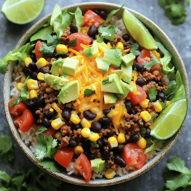 Hier sind die Zutaten für die schnelle Taco-Reis-Bowl: - 1 Tasse gekochter Reis (weiß oder braun) - 1 Tasse gemahlenes Rindfleisch oder Truthahn - 1 Esslöffel Taco-Gewürz - 1 Dose (15 oz) schwarze Bohnen, abgetropft und gespült - 1 Tasse Mais (aus der Dose oder gefroren) - 1 Tasse gewürfelte Tomaten (frisch oder aus der Dose) - 1 kleine rote Zwiebel, gewürfelt - 1 Tasse geriebener Salat - 1 Tasse geriebener Käse (Cheddar oder mexikanische Mischung) - 1 Avocado, gewürfelt - Frischer Koriander, zur Garnierung - Limettenschnitze, zum Servieren - Salz und Pfeffer nach Geschmack Diese Zutaten machen die Bowl lecker und bunt. Sie bringen viele Aromen zusammen. Für dieses Rezept brauchst du: - Eine große Pfanne - Einen Spatel - Messbecher und Löffel - Eine Schüssel für den Reis - Servierschalen Diese Utensilien helfen dir, alles einfach und schnell zuzubereiten. Frische Zutaten machen das Gericht besser. Hier sind einige Tipps: - Wähle reife Avocados, die leicht drücken. - Kaufe frische Tomaten, die fest sind und gut riechen. - Achte auf glänzende schwarze Bohnen in der Dose. - Wähle knackigen Salat, der nicht welk ist. Mit frischen Zutaten schmeckt deine Taco-Reis-Bowl viel besser. Für die Taco-Reis-Bowl benötigst du zuerst gekochten Reis. Du kannst weißen oder braunen Reis verwenden. Wenn du keinen gekochten Reis hast, koche eine Tasse Reis in Wasser. Benutze das Verhältnis von zwei Tassen Wasser zu einer Tasse Reis. Lasse den Reis 15 bis 20 Minuten köcheln, bis er weich ist. Achte darauf, den Reis danach gut abtropfen zu lassen. So wird die Bowl locker und nicht matschig. Jetzt geht es ans Anbraten! Nimm eine große Pfanne und erhitze einen Teelöffel Olivenöl bei mittlerer Hitze. Füge eine gewürfelte kleine rote Zwiebel hinzu. Brate die Zwiebel 3 bis 4 Minuten an, bis sie klar wird. Dann kommt das gemahlene Rindfleisch oder der Truthahn dazu. Zerdrücke das Fleisch mit einem Spatel. Brate es 5 bis 7 Minuten, bis es komplett durchgegart ist und keine rosa Stellen mehr hat. Gieße überschüssiges Fett ab. Dann streue ein Esslöffel Taco-Gewürz über die Mischung. Rühre gut um. Füge die abgetropften schwarzen Bohnen und den Mais hinzu. Erwärme alles weitere 3 bis 4 Minuten. Schmecke mit Salz und Pfeffer ab. Jetzt wird es spannend! Nimm große Schalen und beginne mit einer Basis aus gekochtem Reis. Darauf kommt die gewürzte Fleischmischung. Dann schichte die gewürfelten Tomaten, den geriebenen Salat und den geriebenen Käse darüber. Die Avocado kommt ganz zum Schluss. Garniere die Bowl mit frischem Koriander. Serviere alles mit Limettenschnitzen. Drücke die Limette über die Bowl, bevor du sie genießt. Die frischen Aromen werden dich begeistern! Um deine Taco-Reis-Bowl zu verbessern, wähle die richtigen Gewürze. Taco-Gewürz ist ein Muss. Du kannst auch Kreuzkümmel und Paprika hinzufügen. Diese Gewürze geben deinem Gericht mehr Tiefe. Wenn du es schärfer magst, füge etwas Chilipulver oder Cayennepfeffer hinzu. Experimentiere mit verschiedenen Kräutern wie Oregano und Koriander für mehr Aromen. Diese kleinen Änderungen machen einen großen Unterschied. Die Präsentation macht viel aus. Beginne mit einer bunten Schicht aus gekochtem Reis. Füge dann die gewürzte Fleischmischung hinzu. Schichte die gewürfelten Tomaten, den Salat und den Käse. Achte darauf, dass die Farben leuchten. Eine Limettenscheibe auf die Schüssel legt, sieht frisch und einladend aus. Du kannst frischen Koriander als Garnierung verwenden. Das gibt einen schönen Kontrast zu den anderen Zutaten. Ein häufiger Fehler ist, das Fleisch zu lange zu kochen. Achte darauf, dass es nicht zu trocken wird. Ein weiterer Fehler ist, die Bohnen und den Mais zu früh hinzuzufügen. Diese Zutaten brauchen nur wenig Zeit, um warm zu werden. Wenn du sie zu lange kochst, verlieren sie ihre Textur. Vergiss nicht, die Schalen gleichmäßig zu füllen. So sieht jede Portion gut aus und schmeckt lecker. {{image_4}} Für eine vegetarische Taco-Reis-Bowl kann man das Fleisch durch Tofu oder Tempeh ersetzen. Diese Optionen sind proteinreich und nehmen die Gewürze gut auf. Für Veganer empfehle ich, den Käse durch eine pflanzliche Option zu ersetzen. Auch die Verwendung von Avocado sorgt für eine cremige Textur. Schwarze Bohnen und Kichererbsen sind super Proteinquellen. Sie bringen Geschmack und Nährstoffe in die Bowl. Eine gute Idee ist, verschiedene Küchen zu mischen. Du kannst asiatische Aromen hinzufügen, indem du Sojasauce und Ingwer verwendest. Probiere auch eine mediterrane Version mit Feta und Oliven. Für eine indische Note füge Garam Masala und Kichererbsen hinzu. Diese Variationen machen dein Essen spannend und bunt. Experimentiere mit verschiedenen Kräutern und Gewürzen für neue Geschmackserlebnisse. Nutze frische saisonale Zutaten, um die Bowl interessant zu halten. Im Sommer sind frische Tomaten und Zucchini perfekt. Im Herbst passen Kürbis und Süßkartoffeln gut dazu. Im Winter kannst du Grünkohl oder Spinat verwenden. Diese Zutaten sorgen für Farbe und Nährstoffe. Achte darauf, die Zutaten gut zu schneiden, um eine ansprechende Präsentation zu erreichen. So wird deine Taco-Reis-Bowl nicht nur lecker, sondern auch gesund. Um die Zutaten frisch zu halten, lagere sie richtig. Bewahre gekochten Reis in einem luftdichten Behälter im Kühlschrank auf. So bleibt er bis zu vier Tage gut. Gemahlenes Fleisch sollte ebenfalls im Kühlschrank sein. Du kannst es auch einfrieren, wenn du es nicht sofort verwendest. Bohnen und Mais aus der Dose können in einem Glasbehälter aufbewahrt werden, wenn sie geöffnet sind. Sie halten sich bis zu drei Tage im Kühlschrank. Achte darauf, frische Zutaten wie Avocado und Tomaten erst kurz vor dem Servieren zuzubereiten. So bleiben sie frisch und schmackhaft. Die Taco-Reis-Bowl kannst du gut aufbewahren. Verwende einen luftdichten Behälter, um die Bowl im Kühlschrank zu lagern. Sie bleibt bis zu drei Tage frisch. Wenn du die Bowl länger aufbewahren möchtest, friere die einzelnen Zutaten ein. Das gekochte Fleisch und der Reis lassen sich gut einfrieren. Die anderen Zutaten solltest du erst nach dem Auftauen hinzufügen. So bleibt der Geschmack erhalten und die Bowl sieht appetitlich aus. Wenn du die Taco-Reis-Bowl wieder aufwärmen möchtest, gehe vorsichtig vor. Du kannst sie in der Mikrowelle oder auf dem Herd erwärmen. Wenn du die Mikrowelle benutzt, decke die Bowl ab, um ein Austrocknen zu vermeiden. Erhitze sie in kurzen Intervallen. Auf dem Herd kannst du die Bowl langsam bei mittlerer Hitze erwärmen. Füge etwas Wasser hinzu, um die Bowl feucht zu halten. Achte darauf, die Avocado und den Koriander erst nach dem Erwärmen hinzuzufügen. So bleiben sie frisch und knackig. Um Taco-Gewürz selbst zu machen, mische einfach folgende Zutaten: - 1 Esslöffel Paprika - 1 Esslöffel Kreuzkümmel - 1 Esslöffel Knoblauchpulver - 1 Esslöffel Zwiebelpulver - 1 Teelöffel Chili-Pulver - 1 Teelöffel Oregano - Salz und Pfeffer nach Geschmack Mische alles gut in einer Schüssel. Du kannst die Menge anpassen, je nach deinem Geschmack. Selbstgemachtes Gewürz ist frisch und lecker! Für deine Taco-Reis-Bowl gibt es viele tolle Beilagen. Hier sind einige Ideen: - Guacamole für Cremigkeit - Salsa für zusätzliche Frische - Sour Cream für einen milden Geschmack - Jalapeños für etwas Schärfe - Nachos für einen knusprigen Crunch Diese Beilagen machen deine Bowl noch besser und bunter! Ja, du kannst die Taco-Reis-Bowl im Voraus zubereiten! Koche die Zutaten und lagere sie getrennt in Behältern. - Der Reis bleibt frisch für 3 bis 4 Tage im Kühlschrank. - Das gewürzte Fleisch kannst du ebenfalls bis zu 4 Tage aufbewahren. - Gemüse wie Tomaten und Avocado solltest du erst kurz vor dem Servieren hinzufügen. Das hilft, die Frische zu bewahren. So hast du immer eine schnelle Mahlzeit bereit! Du hast nun alles, was du für eine tolle Taco-Reis-Bowl brauchst. Wir haben die Zutaten, die Zubereitung und viele Tipps besprochen. Denke daran, frische Zutaten auszuwählen und deine Bowl schön zu präsentieren. Mit den Variationen kannst du deine Bowls immer wieder neu gestalten. Lagere die Zutaten richtig, damit sie frisch bleiben. Nutze die FAQs, um deine Fragen zu klären. Jetzt kann deine Taco-Reis-Bowl jedem schmecken. Viel Spaß beim Kochen!