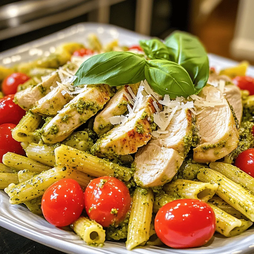 Für dieses leichte Gericht brauchst du folgende Hauptzutaten: - 2 Hähnchenbrustfilets ohne Haut und Knochen - 225 g Penne-Nudeln - 240 ml hausgemachtes oder gekauftes Basilikum-Pesto - 50 g geriebener Parmesan, plus extra zum Servieren - 2 Tassen Kirschtomaten, halbiert Diese Zutaten bilden die Basis für ein schnelles und leckeres Essen. Die Kombination von Hähnchen, Pesto und Pasta ist einfach unwiderstehlich. Die richtigen Gewürze und Öle machen das Gericht besonders: - 2 Esslöffel Olivenöl - 2 Zehen Knoblauch, fein gehackt - ¼ Teelöffel rote Pfefferflocken (optional) - Salz und Pfeffer nach Geschmack Olivenöl bringt gesunde Fette und Geschmack. Knoblauch verleiht dem Gericht eine tolle Note. Die roten Pfefferflocken geben einen kleinen Kick, wenn du es schärfer magst. Um das Gericht schön zu präsentieren, füge diese Garnierungen hinzu: - Frische Basilikumblätter zur Garnierung Diese frischen Blätter sorgen für Farbe und Frische. Sie machen die Pasta noch ansprechender und geschmackvoller. Koch die Penne-Nudeln in einem großen Topf. Nimm gesalzenes Wasser und bring es zum Kochen. Folge den Anweisungen auf der Verpackung. Koch die Nudeln bis sie al dente sind. Das dauert etwa 10 bis 12 Minuten. Gieß die Nudeln ab, aber behalte 120 ml Nudelwasser. Stell die Nudeln beiseite. Nimm die Hähnchenbrustfilets und würze sie gut. Streu Salz, Pfeffer und rote Pfefferflocken darauf. Erhitze Olivenöl in einer großen Pfanne. Leg die Hähnchenbrustfilets in die Pfanne. Brate sie 6 bis 7 Minuten pro Seite. Das Hähnchen ist fertig, wenn es in der Mitte nicht mehr rosa ist. Lass es ein paar Minuten ruhen und schneide es dann in Scheiben. Reduziere die Hitze in der Pfanne auf mittel. Füge den fein gehackten Knoblauch hinzu. Brate ihn etwa eine Minute an, bis er duftet. Achte darauf, dass der Knoblauch nicht anbrennt. Dies gibt dem Gericht einen tollen Geschmack. Gib die halbierten Kirschtomaten in die Pfanne. Koche sie 2 bis 3 Minuten, bis sie weich werden. Füge die gekochten Nudeln und das Pesto hinzu. Gieße das reservierte Nudelwasser dazu und streue den geriebenen Parmesan hinein. Mische alles gut, bis es gleichmäßig verteilt ist. Schneide das Hähnchen in Scheiben. Lege die Hähnchenstücke auf die Pasta-Mischung. Du kannst das Hähnchen unter die Nudeln heben oder es oben anrichten. Beide Optionen sehen toll aus und schmecken gut. Richte die Pasta auf Tellern an. Streu etwas extra Parmesan darüber. Garniere das Gericht mit frischen Basilikumblättern. Es sieht nicht nur gut aus, sondern schmeckt auch fantastisch! Um die perfekte Hähnchenbrust zu machen, wähle frische Filets. Würze sie gut mit Salz und Pfeffer. Erhitze das Olivenöl in einer großen Pfanne. Brate die Hähnchenbrust bei mittlerer bis hoher Hitze. Jede Seite sollte 6-7 Minuten braten. So bleibt das Fleisch saftig und zart. Lass das Hähnchen nach dem Braten ruhen. Das hilft, die Säfte zu halten. Selbstgemachtes Pesto ist einfach und lecker. Du brauchst frisches Basilikum, Knoblauch, Pinienkerne, Parmesan und Olivenöl. Mische alles in einem Mixer. Füge etwas Salz und Pfeffer hinzu. Du kannst die Konsistenz anpassen, indem du mehr oder weniger Öl hinzufügst. Selbstgemachtes Pesto bringt einen frischen Geschmack in dein Gericht. Es ist auch eine tolle Möglichkeit, Reste zu verwenden. Das Nudelwasser ist ein geheimes Hilfsmittel. Es enthält Stärke, die die Sauce bindet. Bewahre etwa 120 ml Nudelwasser auf, bevor du die Nudeln abgießt. Füge es der Mischung mit Pesto und Parmesan hinzu. So wird die Sauce cremiger und haftet besser an den Nudeln. Achte darauf, das Wasser nach und nach hinzuzufügen, um die gewünschte Textur zu erreichen. {{image_4}} Um das Gericht vegetarisch zu machen, kann man das Hähnchen durch Tofu oder Kichererbsen ersetzen. Beide bieten Textur und Proteine. Mariniere den Tofu mit Gewürzen, um mehr Geschmack zu erhalten. Auch geröstetes Gemüse, wie Zucchini oder Paprika, passt gut dazu. Du kannst das Gericht mit verschiedenen Zutaten aufpeppen. Zum Beispiel: - Sonnengetrocknete Tomaten: Sie bringen eine süße und würzige Note. - Spinat: Füge ihn in die Pfanne, wenn du die Kirschtomaten hinzufügst. - Pinienkerne: Sie geben einen tollen Crunch. Röste sie kurz in der Pfanne. Diese Zutaten machen das Gericht noch schmackhafter und bunter. Wenn du keine Penne hast, probiere andere Nudeln. Fusilli oder Farfalle sind gute Alternativen. Sie nehmen die Sauce gut auf. Wenn du glutenfrei kochen möchtest, nutze glutenfreie Nudeln aus Reis oder Mais. So passt das Gericht gut zu verschiedenen Diäten. Um die Reste von Parmesan Chicken Pesto Pasta zu lagern, lege sie in einen luftdichten Behälter. Du solltest die Pasta im Kühlschrank aufbewahren. Sie bleibt dort etwa drei bis vier Tage frisch. Achte darauf, die Pasta gut abzudecken, um das Austrocknen zu verhindern. Du kannst die Pasta auch einfrieren. Teile die Portionen in geeignete Behälter auf. Achte darauf, sie gut zu verschließen. Im Gefrierschrank hält sie bis zu drei Monate. Wenn du die Pasta auftauen möchtest, lege sie über Nacht in den Kühlschrank. Um die Pasta aufzuwärmen, gebe sie in eine Pfanne. Füge einen Schuss Wasser oder Brühe hinzu. Erhitze sie bei niedriger Hitze. Rühre gut um, bis sie warm ist. Alternativ kannst du die Pasta auch in der Mikrowelle erwärmen. Decke die Schüssel dabei ab, um ein Austrocknen zu vermeiden. Das Gericht bleibt im Kühlschrank bis zu drei Tage frisch. Lagere die Reste in einem luftdichten Behälter. Achte darauf, die Pasta gut abzukühlen, bevor du sie verpackst. So bleibt der Geschmack gut erhalten. Ja, du kannst andere Fleischsorten nutzen. Hähnchen ist lecker, aber du kannst auch Pute oder Schwein verwenden. Für eine pflanzliche Option, probiere Tofu oder Tempeh. Achte darauf, die Garzeit je nach Fleischart anzupassen. Ja, das Rezept ist einfach glutenfrei anpassbar. Verwende glutenfreie Penne-Nudeln oder eine andere glutenfreie Pasta. Achte beim Pesto darauf, dass es keine glutenhaltigen Zutaten hat. So kannst du ein köstliches Gericht genießen. Ja, frisches Pesto ist großartig! Es gibt dem Gericht einen lebendigeren Geschmack. Du kannst es selbst machen oder im Geschäft kaufen. Achte darauf, dass es frisch und von guter Qualität ist, um den besten Geschmack zu erzielen. Diese Anleitung hat dir gezeigt, wie du Parmesan Chicken Pesto Pasta zubereitest. Du hast die Hauptzutaten und die Schritte zum Kochen gelernt. Wir haben auch Tipps gegeben, um das Gericht zu verbessern. Variationen lassen viel Raum für Kreativität. Denke an die besten Lagerungsmethoden für Reste, damit nichts verschwendet wird. Ob du das Gericht aufbewahrst oder frisch servierst, der Geschmack bleibt toll. Nutze die FAQs, um deine Fragen zu klären. Jetzt bist du bereit, das Rezept zu einem Erfolg zu machen!