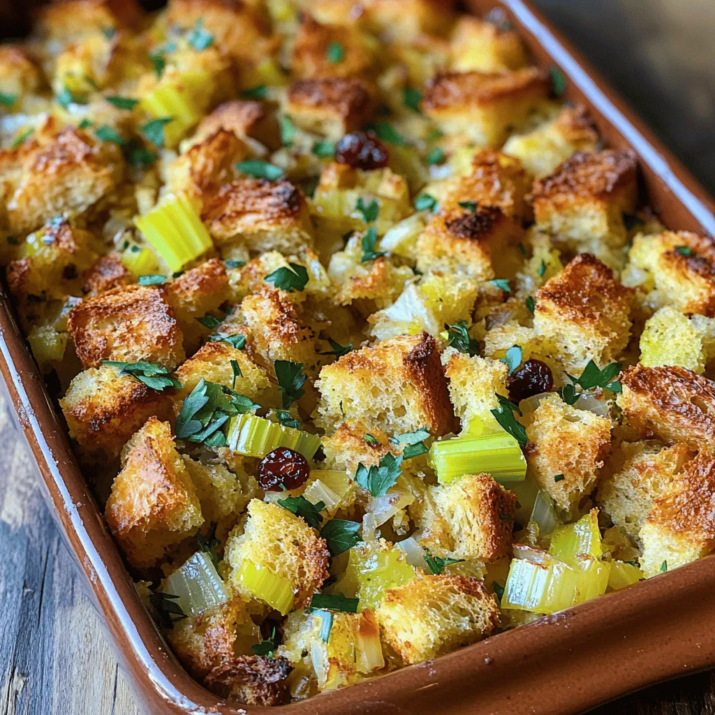 Die Hauptzutaten machen die Füllung lecker. Diese Zutaten sind: - 1 Laib altbackenes Brot, gewürfelt (ca. 10 Tassen) - 1 Tasse ungesalzene Butter - 1 große Zwiebel, fein gehackt - 3 Selleriestangen, fein gehackt - 3 Knoblauchzehen, gehackt - 2 Tassen natriumarme Hühner- oder Gemüsebrühe - 2 Teelöffel getrockneter Salbei - 1 Teelöffel getrockneter Thymian - 1 Teelöffel Rosmarin, gehackt - Salz und Pfeffer nach Geschmack - 1/2 Tasse frische Petersilie, gehackt Diese Zutaten geben der Füllung Geschmack und Textur. Frische Kräuter bringen Aromen. Das altbackene Brot sorgt für die richtige Konsistenz. Manchmal möchte ich die Füllung aufpeppen. Hier sind einige optionale Zutaten: - 1/2 Tasse Walnüsse oder Pekannüsse, gehackt - 1 Tasse getrocknete Cranberries oder Rosinen Diese Zutaten fügen süße und nussige Noten hinzu. Sie geben der Füllung mehr Tiefe. Probiere diese Optionen, um kreativ zu sein. Die Wahl des Brotes ist wichtig. Es beeinflusst den Geschmack. Ich empfehle, ein festes Brot zu wählen. Hier sind einige Tipps: - Verwende altbackenes Brot. Es nimmt Flüssigkeit besser auf. - Vollkornbrot gibt einen nussigen Geschmack. - Baguette sorgt für eine luftige Textur. Die beste Brotsorte macht die Füllung besonders. Denke daran, dass frisches Brot nicht so gut funktioniert. Es wird matschig. Wähle also mit Bedacht! Zuerst heizen Sie den Ofen auf 175°C vor. Schneiden Sie einen Laib altbackenes Brot in kleine Würfel. Sie brauchen etwa 10 Tassen. Verteilen Sie die Brotwürfel auf einem Backblech. Rösten Sie sie 10 bis 15 Minuten lang. Die Würfel sollen leicht knusprig sein. Nach dem Rösten lassen Sie sie abkühlen. Diese Vorbereitung gibt der Füllung eine tolle Textur. Erwärmen Sie in einer großen Pfanne eine Tasse ungesalzene Butter bei mittlerer Hitze. Fügen Sie eine große, fein gehackte Zwiebel und drei fein gehackte Selleriestangen hinzu. Braten Sie das Gemüse etwa 5 bis 7 Minuten lang an. Es sollte weich sein. Rühren Sie dann drei gehackte Knoblauchzehen ein. Braten Sie den Knoblauch nur eine Minute lang mit, bis er duftet. Diese Mischung bringt einen tollen Geschmack in die Füllung. Geben Sie die gerösteten Brotwürfel in eine große Rührschüssel. Fügen Sie die sautierten Zwiebeln und den Sellerie hinzu. Gießen Sie zwei Tassen natriumarme Hühner- oder Gemüsebrühe darüber. Mischen Sie alles gut, damit das Brot die Flüssigkeit aufsaugt. Jetzt können Sie die Kräuter hinzufügen: zwei Teelöffel getrockneter Salbei, einen Teelöffel getrockneten Thymian und einen Teelöffel gehackten Rosmarin. Vergessen Sie nicht, Salz und Pfeffer nach Geschmack hinzuzufügen. Wenn Sie möchten, fügen Sie eine halbe Tasse gehackte Walnüsse oder Pekannüsse sowie eine Tasse getrocknete Cranberries oder Rosinen hinzu. Falten Sie alles vorsichtig zusammen. Übertragen Sie die Füllung in eine gefettete Auflaufform. Decken Sie die Form locker mit Aluminiumfolie ab. Backen Sie die Füllung für 30 Minuten. Nehmen Sie die Folie ab und backen Sie sie weitere 15 bis 20 Minuten, bis die Oberfläche goldbraun ist. Lassen Sie die Füllung einige Minuten ruhen, bevor Sie sie servieren. Für die beste Konsistenz der Füllung ist altbackenes Brot wichtig. Es nimmt die Brühe gut auf. Verwende etwa zehn Tassen gewürfeltes Brot. Röste die Brotwürfel leicht, um sie knusprig zu machen. Das sorgt für einen tollen Biss. Achte darauf, die Brühe langsam hinzuzufügen. So kannst du die Feuchtigkeit gut steuern. Du kannst die Füllung nach deinem Geschmack anpassen. Füge mehr Kräuter wie Thymian oder Rosmarin hinzu. Du kannst auch gewürfelte Äpfel oder Sellerie verwenden. Für einen süßen Touch sind getrocknete Cranberries eine gute Wahl. Wenn du Nüsse magst, probiere Walnüsse oder Pekannüsse. Diese bringen einen tollen Crunch. Die Reste der Füllung sind vielseitig. Du kannst sie in eine Omelette geben oder auf einen Salat streuen. Mache aus den Resten einen Auflauf mit Käse. Einfach die Füllung in eine Auflaufform geben und backen. Sie schmeckt auch kalt als Snack. Sei kreativ mit deinen Resten! {{image_4}} Du kannst die Füllung leicht vegetarisch oder vegan machen. Ersetze die Hühnerbrühe durch Gemüsebrühe. Die Butter kannst du durch Olivenöl oder vegane Margarine ersetzen. So bleibt der Geschmack voll und lecker. In vielen Regionen gibt es eigene Füllungsvarianten. In New England fügen viele Äpfel oder Kastanien hinzu. Im Süden sind Würstchen oft ein beliebter Bestandteil. Das macht jede Füllung einzigartig und spannend. Du kannst die Füllung mit verschiedenen Gewürzen anpassen. Probiere Muskatnuss oder Zimt für eine süßere Note. Füge frische Kräuter wie Estragon oder Schnittlauch hinzu. Auch Nüsse, wie Mandeln oder Haselnüsse, bringen neuen Crunch. Um die Füllung frisch zu halten, lass sie ganz abkühlen. Lege sie dann in einen luftdichten Behälter. Du kannst sie bis zu drei Tage im Kühlschrank aufbewahren. Denke daran, die Füllung vor dem Servieren gut zu erhitzen. Wenn du die Füllung länger aufbewahren möchtest, friere sie ein. Teile die Füllung in Portionen. Verwende gefrierfeste Behälter oder Beutel. So bleibt die Füllung bis zu drei Monate frisch. Beschrifte die Behälter mit dem Datum, damit du den Überblick behältst. Um die Füllung aufzuwärmen, nimm sie aus dem Kühlschrank oder Gefrierfach. Wenn sie gefroren ist, lasse sie über Nacht im Kühlschrank auftauen. Erhitze die Füllung im Ofen bei 175°C. Decke sie mit Folie ab, um ein Austrocknen zu verhindern. Erwärme sie etwa 20-30 Minuten, bis sie durch und durch heiß ist. Du kannst die Füllung bis zu zwei Tage im Voraus machen. Bereite sie einfach bis zum Backen vor. Decke die Füllung gut ab und stelle sie in den Kühlschrank. Am Tag des Essens, backe sie einfach im Ofen. So sparst du Zeit und Stress. Ja, frische Kräuter sind eine tolle Wahl! Sie geben mehr Aroma. Verwende etwa dreimal so viel frische Kräuter wie getrocknete. Zum Beispiel, statt zwei Teelöffel Salbei, kannst du zwei Esslöffel frischen Salbei nehmen. Frische Kräuter bringen deinen Geschmack auf ein neues Level. Zu dieser Füllung passen viele Beilagen. Hier sind einige Vorschläge: - Gebratene Truthahnstücke - Preiselbeersoße - Grüne Bohnen mit Mandeln - Kürbiskuchen als Dessert Diese Beilagen ergänzen die Aromen der Füllung perfekt. Sie sorgen für eine ausgewogene und festliche Mahlzeit. Diese Anleitung zu Omas klassischer Thanksgiving-Füllung gab dir viele Tipps. Du lernst, welche Zutaten wichtig sind und wie du die Füllung zubereitest. Die Tipps helfen dir, die perfekte Konsistenz zu erreichen. Außerdem kannst du kreative Varianten und Aufbewahrungstipps entdecken. Denke daran, die Füllung an deinen Geschmack anzupassen. Experimentiere mit neuen Zutaten und genieße deine Mahlzeit in vollen Zügen. So wird deine nächste Thanksgiving-Feier unvergesslich!