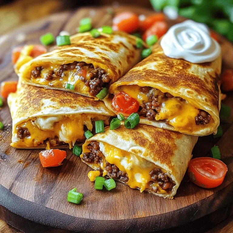 - Weizentortillas: Diese sind die Basis für deinen Burrito. Sie sind weich und halten die Füllung gut zusammen. - Käsearten: Cheddar und Mozzarella sind perfekt. Cheddar gibt einen starken Geschmack, während Mozzarella schön schmilzt. - Proteinquelle: Wähle Rinder- oder Putenhackfleisch. Es macht den Burrito herzhaft und sättigend. - Nachos-Bohnen: Diese Bohnen bringen einen tollen Crunch und mehr Geschmack in deinen Burrito. - Frisches Gemüse: Tomaten und Frühlingszwiebeln machen das Gericht frisch und bunt. Sie fügen auch Textur hinzu. - Taco-Gewürz und Jalapeños (optional): Taco-Gewürz gibt Würze. Jalapeños bringen die Schärfe, wenn du es magst. Diese Zutaten machen deinen Grilled Cheese Burrito lecker und interessant. Du kannst sie nach deinem Geschmack anpassen. Zuerst musst du die Füllung machen. Nimm eine Schüssel und gib das gekochte Rinder- oder Putenhackfleisch hinein. Füge die Nachos-Bohnen, gewürfelte Tomaten und die gehackten Frühlingszwiebeln hinzu. Jetzt kommt der Spaß. Streue das Taco-Gewürz darüber und vermenge alles gut. Diese Mischung macht deine Burritos lecker und saftig. Für die Tortilla legst du sie auf eine saubere Fläche. Streue gleichmäßig 1/4 Tasse Cheddar-Käse und 1/4 Tasse Mozzarella-Käse auf die Tortilla. Lass dabei einen kleinen Rand frei. Nun kommt die Füllung. Lege eine gute Portion der Mischung auf den Käse. Wenn du es scharf magst, füge ein paar Jalapeño-Scheiben dazu. Jetzt wird es spannend! Klappe die Tortilla vorsichtig in der Mitte zusammen. Drücke sie leicht an, damit alles gut bleibt. Mach das mit den restlichen Tortillas und der Füllung. Erhitze etwas Olivenöl in einer Pfanne auf mittlerer Hitze. Lege die Burritos mit der Nahtseite nach unten in die Pfanne. Brate sie etwa 3-4 Minuten auf jeder Seite, bis sie goldbraun sind. Drücke sie dabei leicht mit einem Spatel an, damit der Käse schmilzt. Wenn sie fertig sind, nimm die Burritos aus der Pfanne und schneide sie in der Mitte durch. Jetzt sind sie bereit zum Genießen! Für den besten Geschmack mische Cheddar und Mozzarella. Cheddar bringt einen würzigen Geschmack. Mozzarella sorgt für die perfekte Schmelztextur. Diese Mischung macht deinen Burrito besonders lecker. Du kannst das Verhältnis anpassen. Mehr Cheddar gibt mehr Geschmack. Mehr Mozzarella gibt mehr Cremigkeit. Experimentiere und finde deine perfekte Mischung. Um die Tortilla goldbraun und knusprig zu bekommen, erhitze die Pfanne gut. Nutze mittlere Hitze und gib etwas Olivenöl hinzu. Lege die Burritos mit der Nahtseite nach unten in die Pfanne. Drücke sie leicht mit einem Spatel. So schmelzen die Käseschichten gleichmäßig. Wende die Burritos nach 3-4 Minuten. Achte darauf, dass sie nicht anbrennen. Garnieren macht den Burrito noch besser. Verwende frische gewürfelte Tomaten und gehackte Frühlingszwiebeln. Du kannst auch etwas saure Sahne darüberträufeln. Das gibt eine cremige Note. Für einen zusätzlichen Kick füge Jalapeños hinzu. Diese Tipps heben dein Geschmackserlebnis an. Nutze Dips wie Salsa oder Guacamole für mehr Vielfalt. {{image_4}} Für eine vegetarische Variante kannst du das Fleisch ganz einfach ersetzen. Nutze stattdessen mehr Bohnen oder frisches Gemüse. Schwarze Bohnen, Kichererbsen oder Paprika passen gut. Diese Zutaten geben dir einen tollen Geschmack. So bleibt dein Burrito lecker und nahrhaft. Wenn du es lieber scharf magst, kannst du spezielle Chilis oder scharfe Saucen verwenden. Probiere Jalapeños oder Habaneros für extra Hitze. Ein Spritzer scharfer Sauce gibt deinem Burrito einen aufregenden Kick. Du kannst auch geräucherte Chilis für einen rauchigen Geschmack wählen. So wird dein Burrito zu einem echten Geschmackserlebnis! Um die Frische deiner Burritos zu bewahren, lagere sie in einem luftdichten Behälter. Du kannst sie auch in Frischhaltefolie einwickeln. So bleiben sie 3 bis 4 Tage frisch. Achte darauf, dass die Burritos abgekühlt sind, bevor du sie in den Kühlschrank legst. Das verhindert Kondensation und hält die Tortilla knusprig. Wenn die Burritos länger halten sollen, friere sie ein. In einem gefrierfesten Behälter oder einer Tüte halten sie bis zu 3 Monate. Wenn du deine Burritos wieder aufwärmen möchtest, gibt es verschiedene Methoden. Die Pfanne ist eine der besten Optionen. Erhitze etwas Öl in der Pfanne und lege die Burritos hinein. Brate sie bei mittlerer Hitze für 3 bis 4 Minuten auf jeder Seite. So wird die Tortilla schön knusprig und der Käse schmilzt gut. Alternativ kannst du die Burritos auch im Ofen aufwärmen. Heize den Ofen auf 180 °C vor und lege die Burritos auf ein Blech. Backe sie für 10 bis 15 Minuten, bis sie heiß sind. Die Mikrowelle ist schnell, aber die Tortilla wird weich. Wenn du die Mikrowelle nutzt, lege ein feuchtes Tuch darüber, um die Feuchtigkeit zu halten. H2 - FAQs H3 - Wie kann ich die Burritos im Voraus zubereiten? Um Burritos im Voraus zu machen, folge diesen Tipps: - Bereite die Füllung bis zu einem Tag vorher vor. - Lagere die Füllung in einem luftdichten Behälter im Kühlschrank. - Fülle die Tortillas vor dem Grillen. - Wickel die Burritos in Frischhaltefolie, um sie frisch zu halten. - Du kannst sie bis zu drei Tage im Kühlschrank aufbewahren. - Erhitze sie einfach in der Pfanne, wenn du bereit bist, sie zu servieren. H3 - Kann ich andere Käsearten verwenden? Ja, du kannst verschiedene Käsesorten wählen. Hier sind einige Optionen: - Gouda bietet einen reichen, rauchigen Geschmack. - Monterey Jack schmilzt gut und hat einen milden Geschmack. - Feta bringt eine salzige Note, die gut passt. - Veganer Käse ist auch eine tolle Wahl für eine pflanzliche Option. Experimentiere mit verschiedenen Käsen, um deinen perfekten Burrito zu finden. H3 - Was kann ich als Beilage servieren? Hier sind einige leckere Beilagen für deine Burritos: - Ein frischer grüner Salat mit einem leichten Dressing. - Guacamole, die perfekt zum Dippen ist. - Salsa für einen fruchtigen Kick. - Chips für eine knusprige Note. - Gegrilltes Gemüse als gesunde Option. Diese Beilagen ergänzen den Geschmack und machen das Essen noch schöner. Der Grilled Cheese Burrito ist einfach und lecker. Wir haben die Hauptzutaten wie Weizentortillas, Käse und Fleisch beschrieben. Die Schritt-für-Schritt-Anleitung hilft dir, die Füllung zuzubereiten und alles perfekt zu grillen. Tipps zur Käsemischung und Grilltechnik machen dein Gericht noch besser. Du kannst Variationen ausprobieren, z. B. vegetarische Optionen oder schärfere Versionen. Denk an die Lagerung und Aufbewahrung, damit deine Burritos frisch bleiben. Probiere alles aus und finde deinen Lieblingsgeschmack!