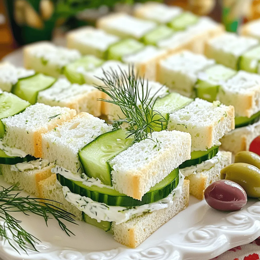 Für die klassischen Gurken-Tee-Sandwiches brauchst du: - 1 große Gurke, dünn geschnitten - 225 g Frischkäse, weich gemacht - 2 Esslöffel frischer Dill, grob gehackt - 1 Esslöffel Zitronensaft - 1/2 Teelöffel Knoblauchpulver - Salz und Pfeffer nach Geschmack - 12 Scheiben Weiß- oder Vollkornbrot - Frische Dillzweige zur Garnitur (optional) Wähle Gurken, die fest und frisch sind. Achte auf die Farbe; sie sollte gleichmäßig grün sein. Vermeide Gurken mit Flecken oder Dellen. Du kannst auch englische Gurken nehmen. Diese sind oft weniger bitter und haben weniger Kerne. Für den besten Geschmack, kaufe Gurken in der Saison. Wenn du keinen Frischkäse magst, gibt es gute Alternativen. Du kannst Ricotta oder Hüttenkäse verwenden. Beide sind leicht und cremig. Veganer können Cashew-Creme oder Avocado-Dip ausprobieren. Diese Optionen bieten einen ähnlichen Geschmack und passen gut zu Gurken. Zuerst nehme ich eine Rührschüssel. Ich gebe den weichen Frischkäse hinein. Dann füge ich den grob gehackten Dill, den Zitronensaft und das Knoblauchpulver hinzu. Jetzt streue ich etwas Salz und Pfeffer hinein. Mit einem Löffel rühre ich alles gut um. Ich möchte eine glatte Mischung ohne Klumpen. Diese Frischkäsemischung ist die Basis für die Sandwiches. Ich lege die Brotscheiben auf die Arbeitsfläche. Auf jede Scheibe verteile ich eine gleichmäßige Schicht der Frischkäsemischung. Es ist wichtig, die Mischung gut zu verteilen. Auf der Frischkäse-Seite der Hälfte der Brotscheiben lege ich die dünnen Gurkenscheiben. Ich achte darauf, dass die Gurken leicht überlappen. So schmeckt jedes Stück frisch und lecker. Dann lege ich die restlichen Brotscheiben mit der Frischkäse-Seite nach unten auf die Gurken. So forme ich die Sandwiches. Jetzt schneide ich die Ränder der Sandwiches ab. Das gibt ihnen eine schöne Form. Ich schneide sie in Viertel, sodass ich vier kleine Stücke pro Sandwich habe. Diese sind perfekt für den Genuss. Um die Sandwiches noch schöner zu machen, kann ich jeden mit einem frischen Dillzweig garnieren. Ich serviere sie auf einem hübschen Plattenteller. Dazu passen Oliven oder Kirschtomaten. Das sieht lecker und einladend aus! Die besten Gurken-Sandwiches sind frisch. Serviere sie gleich nach der Zubereitung. So bleiben die Brote weich und die Gurken knackig. Du kannst die Sandwiches auch bis zu zwei Stunden vorher machen. Decke sie dann mit einem feuchten Tuch ab. So trocknen sie nicht aus. Die Präsentation zählt. Lege die Sandwiches auf einen schönen Teller. Du kannst sie in kleine Stücke schneiden. Stelle sie in einem hübschen Muster an. Eine Schale mit Oliven oder Kirschtomaten macht das Bild lebendiger. Frische Dillzweige sind ein tolles Topping. Sie geben Farbe und einen frischen Duft. Achte darauf, die Gurken dünn zu schneiden. Dicke Scheiben machen die Sandwiches schwer zu essen. Verwende frischen Dill, um den besten Geschmack zu erhalten. Lass die Frischkäsemischung nicht zu lange stehen. Sie könnte wässrig werden, wenn du sie zu früh zubereitest. Stelle sicher, dass die Brotscheiben gleichmäßig bestrichen sind. So schmecken die Sandwiches besser. {{image_4}} Für eine vegane Version nehme ich pflanzlichen Frischkäse. Dieser hat oft eine tolle Konsistenz. Du kannst auch Hummus verwenden. Das gibt einen neuen Geschmack. Verwende glutenfreies Brot, um die Sandwiches für alle zugänglich zu machen. Achte darauf, dass das Brot frisch ist. Ich liebe es, neue Varianten auszuprobieren. Avocado bringt eine cremige Textur. Einfach die Avocado zerdrücken und auf das Brot streichen. Räucherlachs passt auch gut dazu. Die Kombination aus Gurke und Lachs ist frisch und lecker. Du kannst auch Feta oder sogar Radieschen hinzufügen. Diese geben einen tollen Biss. Das Brot kann viel bewirken. Vollkornbrot bietet mehr Nährstoffe. Weißbrot ist klassisch und leicht. Versuche auch Sauerteigbrot. Dieses hat einen besonderen Geschmack. Wenn du etwas Süßes magst, probiere Brioche. Es gibt viele Möglichkeiten, um das Sandwich spannend zu machen. Wenn du nach einer Teeparty noch Sandwiches übrig hast, lege sie in einen luftdichten Behälter. Damit bleiben sie frisch und lecker. Wickele sie auch in Frischhaltefolie, wenn du keinen Behälter hast. Vermeide, sie in den Kühlschrank zu legen, ohne Schutz. Das macht sie trocken. Diese Gurkensandwiches sind perfekt für Reisen oder Picknicks. Sie sind leicht und erfrischend. Packe sie in eine Kühlbox mit Eis, um sie frisch zu halten. Achte darauf, die Sandwiches so zu lagern, dass sie nicht zerdrückt werden. Verwende eine Schicht Backpapier zwischen den Sandwiches, um sie zu trennen. Im Kühlschrank halten die Gurkensandwiches bis zu zwei Tage. Nach diesem Zeitraum können sie wässrig werden. Prüfe vor dem Essen immer auf Geruch oder Aussehen. Wenn sie nicht frisch riechen, wirf sie weg. So vermeidest du schlechte Überraschungen. Um Gurken wässrig zu vermeiden, solltest du sie vor der Verwendung salzen. Schneide die Gurke in dünne Scheiben und lege sie auf ein Küchentuch. Bestreue die Gurkenscheiben leicht mit Salz. Lass sie etwa 10 bis 15 Minuten ruhen. Das Salz entzieht der Gurke überschüssige Feuchtigkeit. Tupfe sie danach mit einem weiteren Tuch trocken. So bleiben deine Sandwiches frisch und knackig. Ja, du kannst die Sandwiches im Voraus zubereiten! Mache die Frischkäsemischung und schneide die Gurken am Tag davor. Baue die Sandwiches dann einige Stunden vor dem Servieren. Wickele sie in Frischhaltefolie, um sie frisch zu halten. Achte darauf, sie im Kühlschrank zu lagern. So bleiben sie bis zum Servieren lecker und saftig. Gurkensandwiches passen gut zu verschiedenen Tees. Grüner Tee bietet einen frischen Geschmack. Earl Grey hat eine feine Bergamotte-Note, die gut harmoniert. Kräutertees wie Minze sind ebenfalls eine gute Wahl. Sie bringen eine erfrischende Note. Schwarztee kann auch gut funktionieren, besonders mit etwas Milch. Wähle deinen Lieblingstee für die beste Kombination! In diesem Blogbeitrag haben wir alle Zutaten und Schritte für perfekte Gurkensandwiches besprochen. Ich habe Tipps gegeben, um die besten Gurken auszuwählen und Alternativen für Frischkäse zu finden. Wir haben die Zubereitung, das Anrichten und sogar Lagerungshinweise behandelt. Auch für kreative Variationen haben wir Ideen. Diese Sandwiches sind einfach, lecker und perfekt für jeden Anlass. Probiere sie aus und genieße jeden Biss!
