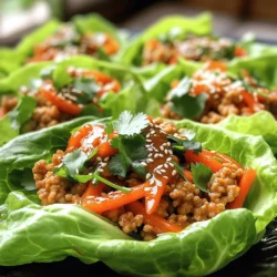 Für die Gochujang-Hühnchen-Lettuce-Wraps brauchst du: - 450 g gemischtes Hühnchen (gehackt) - 2 Esslöffel Gochujang (koreanische Chilipaste) - 1 Esslöffel Sojasauce - 1 Esslöffel Sesamöl - 1 Esslöffel Honig - 3 Knoblauchzehen, fein gehackt - 2,5 cm frisch geriebener Ingwer - 1 rote Paprika, gewürfelt - 1 Tasse Karotten, gerieben - 1 Frühlingszwiebel, in feine Ringe geschnitten - 1 Kopf Butter- oder Romana-Salat, Blätter getrennt Diese Zutaten machen das Gericht würzig und gesund. Das Hühnchen liefert viel Protein. Gochujang gibt den Wraps eine feurige Note. Für den letzten Schliff kannst du hinzufügen: - 1 Esslöffel Sesamsamen (zum Garnieren) - Frische Korianderblätter (zum Garnieren, optional) Diese Garnierungen machen es schöner und sorgen für mehr Geschmack. Sesamsamen sind knusprig und Koriander bringt Frische. Wähle frische und lokale Zutaten, wenn möglich. Frisches Gemüse hat mehr Geschmack. Achte darauf, dass das Hühnchen von guter Qualität ist. Bio-Hühnchen ist oft saftiger und gesünder. Besorge dir echte Gochujang aus einem asiatischen Markt. Das gibt deinem Gericht die beste Würze und Tiefe. Für die Gochujang-Hühnchen-Lettuce-Wraps müssen wir zuerst das Hühnchen und das Gemüse vorbereiten. Nimm 450 g gemischtes Hühnchen und hacke es fein. Das sorgt dafür, dass es gleichmäßig kocht. Jetzt ist es Zeit, das Gemüse vorzubereiten. Würfle eine rote Paprika und reibe eine Tasse Karotten. Diese geben deinen Wraps Farbe und Crunch. Schneide eine Frühlingszwiebel in dünne Ringe. Die Frühlingszwiebel wird später frisch in die Mischung gegeben. Jetzt kommt der spannende Teil: die Sauce! Nimm eine Schüssel und mische 2 Esslöffel Gochujang, 1 Esslöffel Sojasauce, 1 Esslöffel Sesamöl und 1 Esslöffel Honig. Diese Kombination gibt der Mischung Geschmack und Süße. Du kannst die Schärfe anpassen, indem du mehr oder weniger Gochujang verwendest. Wenn du es weniger scharf magst, fang mit weniger an und probiere die Mischung. Erhitze eine große Pfanne bei mittlerer Hitze und füge das Sesamöl hinzu. Wenn das Öl heiß ist, gib 3 gehackte Knoblauchzehen und 2,5 cm frisch geriebenen Ingwer in die Pfanne. Brate sie etwa 30 Sekunden an, bis sie duften. Jetzt kommt das gehackte Hühnchen in die Pfanne. Brate es 5 bis 7 Minuten, bis es braun und gar ist. Rühre dabei gut um. Füge dann die Sauce hinzu und mische sie gut unter das Hühnchen. Jetzt sind die gewürfelte Paprika und die geriebenen Karotten dran. Koche alles weitere 3 bis 4 Minuten, bis das Gemüse weich ist. Nimm die Pfanne vom Herd und rühre die geschnittenen Frühlingszwiebeln unter. Um die Wraps zu machen, nimm ein frisches Salatblatt, fülle es mit der Hühnchenmischung und garniere es mit Sesamsamen. Optional kannst du frische Korianderblätter hinzufügen. Serviere die Wraps sofort und genieße die frischen, scharfen Aromen! Vermeide es, das Hühnchen zu lange zu braten. Das macht es trocken. Rühre die Mischung gut um, damit alles gleichmäßig gar wird. Achte darauf, die Gochujang-Paste gut einzuarbeiten. So bekommt das Hühnchen den vollen Geschmack. Wenn du die Wraps machst, wähle frische Salatblätter. Alte Blätter reißen leicht. Du kannst die Gochujang-Paste anpassen. Wenn du es milder magst, nimm weniger. Für mehr Schärfe kannst du Chili-Flocken hinzufügen. Auch Gemüse kann variieren. Probiere Gurken oder Zucchini für einen frischen Crunch. Du kannst auch Tofu anstelle von Hühnchen verwenden, um eine vegetarische Option zu machen. Diese Wraps passen gut zu Reis oder Quinoa. Frisch zubereitete Sobanudeln sind auch lecker. Serviere sie mit einer scharfen Sojasauce oder einem Dip aus Erdnüssen. Ein frischer Salat ist eine tolle Ergänzung. So bleibt das Essen leicht und gesund. {{image_4}} Wenn du eine vegetarische oder vegane Variante machen möchtest, ersetze das Hühnchen. Du kannst Tofu oder Tempeh verwenden. Diese bringen eine tolle Textur und nehmen die Aromen gut auf. Verwende die gleiche Marinade aus Gochujang, Sojasauce und Honig. Für vegane Wraps, ersetze den Honig durch Agavendicksaft oder ein anderes Süßungsmittel. Möchtest du die Wraps schärfer machen? Füge einfach mehr Gochujang hinzu. Wenn du es milder magst, nutze weniger oder verwende eine milde Chilipaste. Du kannst auch frischen Chili oder Paprika hinzufügen. Sie bringen Farbe und Geschmack. Probiere, die Mischung mit etwas Limettensaft zu verfeinern, um Frische hinzuzufügen. Anstelle von Salatblättern kannst du auch Reisblätter verwenden. Diese sind dünn und machen die Wraps spannend. Du kannst auch Tortillas oder Fladenbrot verwenden, wenn du etwas Herzhaftes möchtest. Diese Alternativen sind einfach zu finden und machen das Essen sehr vielseitig. Wenn du Wraps übrig hast, lagere sie in einem luftdichten Behälter. Du kannst sie bis zu drei Tage im Kühlschrank aufbewahren. Achte darauf, die Hühnchenfüllung getrennt von den Blättern zu lagern. So bleiben die Blätter frisch und knusprig. Um die Füllung aufzuwärmen, gib sie in eine Pfanne. Erhitze sie bei mittlerer Hitze für etwa fünf Minuten. Rühre oft um, damit sie gleichmäßig warm wird. Serviere die warme Füllung in frischen Salatblättern. So hast du ein köstliches Gericht, das fast wie frisch zubereitet schmeckt. Die Zutaten haben unterschiedliche Haltbarkeit. Gochujang hält sich bis zu einem Jahr. Das Hühnchen bleibt im Kühlschrank 1-2 Tage frisch. Gemüse wie Paprika und Karotten sind bis zu fünf Tage haltbar. Achte darauf, alles gut zu verpacken, um die Frische zu bewahren. Du kannst Gochujang-Hühnchen bis zu drei Tage im Kühlschrank aufbewahren. Stelle sicher, dass du es in einem luftdichten Behälter lagerst. So bleibt das Hühnchen frisch und lecker. Vor dem Servieren solltest du es gut erhitzen. Ja, du kannst die Wraps im Voraus zubereiten. Du kannst das Hühnchen und das Gemüse einen Tag vorher kochen. Lagere sie getrennt in luftdichten Behältern. Wenn du bereit bist zu essen, fülle die Salatblätter kurz vor dem Servieren. So bleiben die Wraps knackig. Wenn du keinen Gochujang hast, kannst du eine Mischung aus Chili-Paste und Honig verwenden. Du kannst auch scharfe Sojasauce oder Sriracha probieren. Diese Alternativen geben deinem Gericht einen ähnlichen Geschmack, aber das Aroma wird etwas anders sein. Gochujang-Hühnchen ist einfach und macht Spaß. Wir haben die besten Zutaten und Tipps geteilt. Die Schritt-für-Schritt-Anleitung hilft dir beim Kochen. Du kannst Variationen ausprobieren, um es nach deinem Geschmack anzupassen. Denke an die Lagerung, damit du es länger genießen kannst. Gochujang-Hühnchen bringt Freude in jede Mahlzeit. Probiere es aus und entdecke neue Lieblingsrezepte.