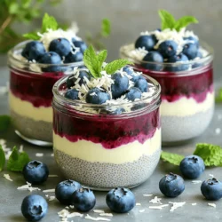 Für den Blaubeer Kokos Chia Pudding benötigst du einige einfache Zutaten. Hier sind die Hauptzutaten: - 1 Tasse Kokosmilch (aus der Dose oder Karton) - 1/4 Tasse Chiasamen - 2 Esslöffel Ahornsirup (nach Geschmack anpassen) - 1 Teelöffel Vanilleextrakt - 1 Tasse Blaubeeren (frisch oder gefroren) - 1 Esslöffel ungesüßte Kokosraspeln - Frische Minzblätter zur Dekoration (optional) Diese Zutaten vereinen fruchtige Süße mit cremigem Geschmack. Die Chiasamen geben dem Pudding seine besondere Konsistenz. Du kannst die Kokosmilch aus verschiedenen Quellen wählen. Die Dose hat oft mehr Geschmack und Cremigkeit. Die Kokosmilch aus dem Karton ist leichter und hat weniger Fett. Beide funktionieren gut, also nimm, was du magst. Wenn du die Kokosmilch nicht magst, kannst du auch Mandelmilch oder Hafermilch verwenden. Diese Alternativen machen den Pudding auch lecker und cremig. Für die Süße kannst du verschiedene Optionen nutzen. Ahornsirup ist eine gute Wahl, da er einen tollen Geschmack hat. Du kannst auch Honig oder Agavendicksaft verwenden. Beide sind süß und passen gut zu den Blaubeeren. Wenn du weniger Zucker willst, probiere Stevia oder eine andere Zuckeralternative. Diese Optionen helfen, den Pudding leicht und gesund zu halten. Wir starten mit der Zubereitung des Chia-Puddings. Nimm eine große Rührschüssel. Gib die Kokosmilch, die Chiasamen, den Ahornsirup und den Vanilleextrakt hinein. Rühre alles gut um. Achte darauf, dass die Chiasamen gleichmäßig verteilt sind. Sobald die Mischung gut vermischt ist, decke die Schüssel mit Frischhaltefolie ab. Das ist wichtig, damit die Mischung nicht austrocknet. Lass die Schüssel für mindestens 4 Stunden in den Kühlschrank. Am besten ist es, wenn du sie über Nacht stehen lässt. Die Chiasamen saugen dann die Flüssigkeit auf. So wird die Mischung schön dick und puddingartig. Nach der Kühlzeit ist der Pudding fertig. Nimm die Schüssel heraus und schaue dir die tolle Konsistenz an. Mische vorsichtig die Blaubeeren unter. Vergiss nicht, einige für die Dekoration aufzuheben. Jetzt kannst du den Pudding in Gläser oder Schalen löffeln. Garniere mit den restlichen Blaubeeren, Kokosraspeln und frischen Minzblättern. Das sieht nicht nur schön aus, sondern schmeckt auch lecker. Um die perfekte Konsistenz für deinen Chia-Pudding zu erreichen, ist das richtige Verhältnis wichtig. Verwende 1/4 Tasse Chiasamen auf 1 Tasse Kokosmilch. Lass die Mischung mindestens 4 Stunden oder über Nacht im Kühlschrank. So saugen die Chiasamen die Flüssigkeit gut auf. Wenn du den Pudding nach dem Kühlen zu dick findest, füge einfach etwas mehr Kokosmilch hinzu. Du kannst diesen Pudding leicht anpassen. Probiere verschiedene Früchte wie Erdbeeren, Himbeeren oder Mango. Mixe die Früchte unter den Pudding, bevor du ihn servierst. So erhältst du immer neue Geschmäcker. Du kannst auch eine Schicht frischer Früchte oben drauflegen. Das macht den Pudding noch schöner und bunter. Schichte den Pudding in durchsichtige Gläser, um die bunten Schichten zu zeigen. Beginne mit einer Schicht Pudding, gefolgt von einer Schicht Blaubeeren und dann wieder Pudding. Das sieht toll aus! Vergiss nicht, das Ganze mit frischen Minzblättern zu garnieren. Ein kleiner Schuss Ahornsirup oben drauf sorgt für extra Süße und macht es noch leckerer. {{image_4}} Du kannst diesen Pudding ganz einfach vegan machen. Alle Zutaten sind bereits pflanzlich. Die Kokosmilch gibt dem Pudding einen tollen Geschmack. Achte darauf, dass dein Ahornsirup rein und ungesüßt ist. So bleibt dein Pudding vegan und lecker. Um deinem Chia Pudding mehr Geschmack zu geben, füge Gewürze hinzu. Zimt passt sehr gut. Ein Teelöffel Zimt bringt eine warme Note. Du kannst auch etwas Mandelextrakt verwenden, um einen nussigen Geschmack zu erzielen. Ein paar Tropfen reichen aus. Experimentiere mit verschiedenen Aromen und finde deine Lieblingskombination. Dieser Pudding ist von Natur aus glutenfrei. Chiasamen und Kokosmilch enthalten kein Gluten. Du kannst auch andere glutenfreie Zutaten nutzen, falls du magst. Verwende frische oder gefrorene Blaubeeren, die immer glutenfrei sind. Achte darauf, dass deine Zutaten keine glutenhaltigen Zusatzstoffe haben. So kannst du den Pudding ohne Sorgen genießen. Um deinen Blaubeer Kokos Chia Pudding frisch zu halten, bewahre ihn in einem luftdichten Behälter auf. Das schützt vor Gerüchen und hält die Konsistenz gut. Du kannst auch kleine Gläser verwenden. So hast du portionsweise Pudding bereit. Im Kühlschrank bleibt der Chia-Pudding etwa 4 bis 5 Tage frisch. Achte darauf, dass du ihn gut abdeckst, um eine Austrocknung zu vermeiden. Wenn du den Pudding länger aufbewahren möchtest, kannst du ihn einfrieren. Du kannst den Chia-Pudding auch einfrieren. Teile ihn in Portionen und fülle ihn in gefriergeeignete Behälter. So bleibt er bis zu 3 Monate haltbar. Zum Auftauen stellst du den Pudding einfach über Nacht in den Kühlschrank. So bleibt der Geschmack frisch und lecker. Chia-Pudding braucht mindestens 4 Stunden, um fest zu werden. Ich empfehle, ihn über Nacht im Kühlschrank zu lassen. So hat er genug Zeit, die Flüssigkeit aufzunehmen. Die Chiasamen quellen auf und der Pudding wird schön dick. Dies macht den Pudding cremig und lecker. Ja, gefrorene Blaubeeren sind perfekt für dieses Rezept. Sie passen gut in den Pudding. Du kannst sie direkt aus dem Gefrierschrank verwenden. Füge sie einfach nach dem Kühlen des Puddings hinzu. Sie geben einen tollen Geschmack und eine schöne Farbe. Achte nur darauf, dass du einige für die Dekoration aufbewahrst. Chia-Pudding ist sehr gesund. Chiasamen sind reich an Ballaststoffen, Omega-3-Fettsäuren und Antioxidantien. Diese Nährstoffe sind gut für dein Herz und deine Verdauung. Kokosmilch bringt gesunde Fette und Geschmack. Außerdem kannst du den Pudding mit frischen Früchten süßen. So wird er nicht nur lecker, sondern auch nahrhaft. Zusammenfassend hast du nun alle Schritte für den perfekten Blaubeer Kokos Chia Pudding. Die richtigen Zutaten wie Chia-Samen, Kokosmilch und frische Früchte sind der Schlüssel. Du weißt, wie man den Pudding zubereitet und ihn in verschiedenen Varianten genießen kann. Denke auch an die Lagerung, damit der Pudding frisch bleibt. Ich hoffe, du probierst das Rezept aus und findest deine eigene Lieblingsversion! So einfach kann gesunde Ernährung sein!