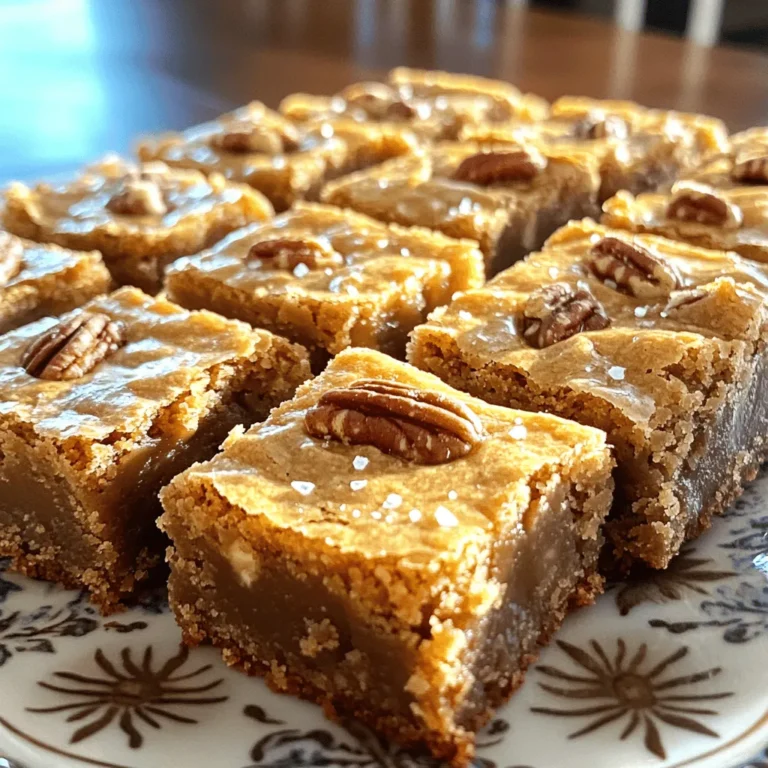 Für diese leckeren Brown Butter Pecan Blondies brauchen Sie: - 1 Tasse ungesalzene Butter (2 Sticks) - 1 ½ Tassen brauner Zucker, gepackt - 2 große Eier - 2 Teelöffel Vanilleextrakt - 2 Tassen Weizenmehl - 1 Teelöffel Backpulver - ½ Teelöffel Natron - ½ Teelöffel Salz - 1 Tasse Pekannüsse, gehackt - ½ Tasse Schokoladenstückchen (optional für zusätzliche Süße) Diese Zutaten sind die Basis für die Blondies. Die ungesalzene Butter gibt den Blondies einen reichhaltigen Geschmack. Der braune Zucker sorgt für eine süße, karamellige Note. Um den Geschmack noch zu verbessern, können Sie einige zusätzliche Aromen hinzufügen. Hier sind einige Ideen: - Eine Prise Zimt für einen warmen Geschmack. - Eine kleine Menge Muskatnuss für eine subtile Tiefe. - Ein Spritzer Bourbon oder Rum für einen besonderen Kick. Diese Aromen können die Blondies noch einzigartiger machen. Experimentieren Sie und finden Sie Ihre Lieblingskombination! Falls Sie einige Zutaten nicht haben, gibt es Alternativen: - Verwenden Sie Margarine anstelle von Butter, wenn Sie vegan kochen möchten. - Ersetzen Sie Weizenmehl durch Mandelmehl für eine glutenfreie Option. - Anstelle von Pekannüssen können Sie Walnüsse oder Mandeln verwenden. Diese Substitutionen helfen Ihnen, die Blondies nach Ihrem Geschmack zu gestalten. Genießen Sie das Experimentieren in der Küche! Zuerst heize deinen Ofen auf 175°C vor. Nimm eine 23x33 cm große Backform. Lege sie mit Backpapier aus. Lass einen Überstand, damit du die Blondies später leicht herausnehmen kannst. Schmelze die Butter in einem mittelgroßen Topf bei mittlerer Hitze. Rühre häufig um. Koche die Butter, bis sie goldbraun wird. Das dauert etwa 5-7 Minuten. Achte darauf, dass sie nicht anbrennt. Der nussige Duft ist ein gutes Zeichen. Nimm die braune Butter vom Herd und lass sie kurz abkühlen. Rühre nun den braunen Zucker in die abgekühlte Butter. Mische alles gut. Füge dann die Eier einzeln hinzu. Rühre nach jeder Zugabe gut um. Jetzt kommt der Vanilleextrakt dazu. In einer separaten Schüssel vermenge das Mehl, das Backpulver, das Natron und das Salz. Füge die Mehlmischung nach und nach zur Butter-Zucker-Mischung hinzu. Mische alles sanft, bis es gerade so verbunden ist. Übermische die Mischung nicht. Jetzt kannst du die gehackten Pekannüsse und die Schokoladenstückchen hinzufügen, falls du möchtest. Gieße den Blondie-Teig in die vorbereitete Backform. Streiche ihn gleichmäßig glatt. Backe die Blondies für 25-30 Minuten. Die Ränder sollten goldbraun sein. Wenn du einen Zahnstocher in die Mitte steckst, sollte er größtenteils sauber herauskommen. Lass die Blondies 10 Minuten in der Form abkühlen. Dann nimm sie mit dem Überstand des Backpapiers heraus. Lege sie auf ein Kuchengitter, um sie vollständig abkühlen zu lassen. Wenn du willst, schneide die Blondies in gleichmäßige Stücke. Serviere sie auf einem schönen Teller. Du kannst sie mit geschmolzener Schokolade beträufeln oder mit grobem Meersalz bestreuen. Um die beste braune Butter zu machen, schmelzen Sie die Butter in einem Topf. Kochen Sie sie bei mittlerer Hitze und rühren Sie oft um. Achten Sie darauf, dass die Butter nicht anbrennt. Sie ist perfekt, wenn sie goldbraun ist und nussig riecht. Dies dauert etwa fünf bis sieben Minuten. Wenn Sie die Butter zu lange kochen, wird sie bitter. Die Konsistenz der Blondies hängt von der Mischung ab. Mischen Sie die Zutaten sanft, bis alles gerade kombiniert ist. Übermixen Sie den Teig nicht, sonst werden die Blondies zäh. Wenn der Teig zu dick ist, fügen Sie einen Esslöffel Wasser hinzu. Dies hilft, die Blondies weich und feucht zu halten. Schneiden Sie die Blondies nach dem Abkühlen in gleichmäßige Stücke. Servieren Sie sie auf einem schönen Teller. Ein zusätzlicher Tipp: Beträufeln Sie die Blondies mit geschmolzener Schokolade oder streuen Sie grobes Meersalz darüber. Dies gibt einen tollen Geschmack und sieht hübsch aus. Genießen Sie die Blondies warm oder bei Zimmertemperatur. {{image_4}} Wenn Sie glutenfrei essen möchten, ist es einfach, die Blondies anzupassen. Ersetzen Sie das Weizenmehl durch glutenfreies Mehl. Achten Sie darauf, eine Mischung zu wählen, die für Backen geeignet ist. Diese Mehle enthalten oft zusätzliche Bindemittel, die den Blondies die richtige Textur geben. Pekannüsse sind großartig, aber Sie können auch andere Nüsse verwenden. Mandeln oder Walnüsse passen gut zu diesem Rezept. Wenn Sie Schokolade lieben, fügen Sie verschiedene Schokoladensorten hinzu. Zartbitter-, Milch- oder weiße Schokolade bringen neue Geschmäcker. Kombinieren Sie Nüsse und Schokolade für mehr Crunch und Süße! Die Basis für Blondies ist flexibel. Fügen Sie Zimt oder Muskatnuss hinzu, um einen warmen Geschmack zu erhalten. Für einen fruchtigen Akzent können Sie getrocknete Cranberries oder Aprikosen nutzen. Auch Erdnussbutter oder Mandelbutter können Sie unterrühren. Diese Variationen machen die Blondies spannend und einzigartig! Um die Blondies frisch zu halten, legen Sie sie in einen luftdichten Behälter. Sie können sie zwischen Lagen von Backpapier schichten. So bleiben sie weich und lecker. Vermeiden Sie es, sie in der Nähe von Feuchtigkeit zu lagern, da dies die Textur beeinträchtigen kann. Blondies eignen sich hervorragend zum Einfrieren. Schneiden Sie sie in Stücke und wickeln Sie sie in Frischhaltefolie. Danach legen Sie sie in einen Gefrierbeutel. So bleiben sie bis zu drei Monate frisch. Zum Auftauen lassen Sie sie einfach bei Raumtemperatur stehen. Sie können sie auch kurz in die Mikrowelle legen, um sie warm zu genießen. Im Kühlschrank halten die Blondies etwa eine Woche. Lagern Sie sie in einem luftdichten Behälter. So bleibt der Geschmack frisch. Wenn Sie die Blondies in der Mikrowelle erwärmen, werden sie wieder weich und lecker. Die Blondies sind bei Raumtemperatur etwa fünf Tage haltbar. In einem luftdichten Behälter bleiben sie frisch. Wenn Sie sie kühlen, halten sie bis zu einer Woche. Ja, Sie können die Pekannüsse weglassen. Die Blondies bleiben lecker ohne Nüsse. Alternativ können Sie andere Nüsse oder sogar keine Nüsse verwenden. Es gibt viele Möglichkeiten zur Variation. Fügen Sie zum Beispiel Karamellstückchen oder getrocknete Früchte hinzu. Sie können auch verschiedene Nüsse verwenden, um neue Geschmäcker zu entdecken. Braune Butter bringt einen reichen, nussigen Geschmack. Der Prozess des Bräunens verstärkt die Aromen. Dieser Schritt macht die Blondies besonders lecker und einzigartig. In diesem Artikel haben wir die Schritte zur Zubereitung von Blondies durchgegangen. Wir haben über die Hauptzutaten, Tipps für die perfekte braune Butter und verschiedene Variationen gesprochen. Jede Zutat und Technik spielt eine wichtige Rolle für den Geschmack. Denke daran, dass du kreativ sein kannst. Probiere verschiedene Nüsse oder Aromen aus. Achte darauf, wie du die Blondies lagerst, damit sie frisch bleiben. Ich hoffe, du hast viele Ideen, um deine Blondies zu perfektionieren. Viel Spaß beim Backen!