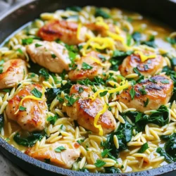 - 450g Hähnchenbrustfilets - 1 Tasse Orzo-Nudeln - 2 Esslöffel Olivenöl - 1 mittlere Zwiebel, gewürfelt - 3 Knoblauchzehen, fein gehackt - 1 Zitrone (Schale und Saft) - 1 Teelöffel getrockneter Oregano - 1 Teelöffel getrockneter Thymian - Salz und Pfeffer nach Geschmack - 1 Tasse frische Spinatblätter, grob gehackt - Frische Petersilie, gehackt zur Dekoration Die Hauptzutaten sind einfach zu finden. Hähnchenbrustfilets geben dem Gericht Fleisch und Protein. Orzo-Nudeln sind eine tolle Pasta-Option. Sie sind klein und kochen schnell. Olivenöl bringt gesunde Fette und einen guten Geschmack. Die aromatischen Zutaten machen das Gericht besonders. Zwiebel und Knoblauch sorgen für einen tollen Duft. Zitrone gibt Frische und einen spritzigen Geschmack. Die Gewürze Oregano und Thymian fügen Tiefe hinzu. Ein bisschen Salz und Pfeffer runden das Ganze ab. Gemüse bringt Farbe und Nährstoffe. Frischer Spinat ist gesund und sieht gut aus. Petersilie als Dekoration macht das Gericht schön. Diese Zutaten machen das Zitronen-Kräuter-Hühnchen mit Orzo lecker und einladend. Beginne mit dem Hähnchen. Schneide 450 Gramm Hähnchenbrustfilets in mundgerechte Stücke. Würze sie mit Salz, Pfeffer, Oregano und Thymian. Das gibt dem Hähnchen tollen Geschmack. Jetzt ist das Gemüse dran. Würfle eine mittlere Zwiebel und hacke drei Knoblauchzehen fein. Diese Zutaten geben der Pfanne ein tolles Aroma. Hacke auch eine Tasse frische Spinatblätter grob. Das Spinat wird später unser Gericht frisch machen. Erhitze zwei Esslöffel Olivenöl in einer großen Pfanne auf mittlerer bis hoher Hitze. Wenn das Öl heiß ist, gib die Hähnchenstücke in die Pfanne. Brate sie für 5 bis 7 Minuten an, bis sie goldbraun sind. Das Hähnchen aus der Pfanne nehmen und beiseitelegen. In derselben Pfanne kommen nun die Zwiebelstücke. Brate sie für 2 bis 3 Minuten, bis sie glasig sind. Füge dann den gehackten Knoblauch hinzu und brate ihn für 30 Sekunden mit. Der Duft wird köstlich sein! Jetzt gib den Orzo in die Pfanne und brate ihn für eine Minute an. So werden die Nudeln leicht geröstet und bekommen mehr Geschmack. Jetzt ist es Zeit für die Brühe. Gieße eine Tasse Hühnerbrühe, den Saft und die Schale einer Zitrone in die Pfanne. Bringe alles zum Köcheln. Decke die Pfanne ab und reduziere die Hitze auf mittel-niedrig. Lass den Orzo 10 bis 12 Minuten garen, bis er al dente ist. Rühre dabei gelegentlich um, damit nichts kleben bleibt. Falls der Orzo die Brühe aufnimmt, gib einfach einen Schuss Wasser hinzu. Sobald der Orzo fertig ist, füge die gehackten Spinatblätter und das gebratene Hähnchen zurück in die Pfanne. Lass alles für weitere 2 bis 3 Minuten kochen, bis der Spinat verwelkt und alles durchgewärmt ist. Schmecke nach Belieben mit mehr Salz und Pfeffer ab. Jetzt ist dein leckeres Zitronen-Kräuter-Hühnchen mit Orzo bereit! Um saftiges Hähnchen zu bekommen, achte auf folgende Punkte: - Wähle frische Hähnchenbrustfilets. - Schneide das Hähnchen in gleich große Stücke. - Würze das Hähnchen gut mit Salz, Pfeffer, Oregano und Thymian. Diese Gewürze bringen den Geschmack hervor. Brate das Hähnchen bei mittlerer bis hoher Hitze. So wird es goldbraun und bleibt saftig. Für die perfekte Orzo-Konsistenz erkennst du al dente Orzo, wenn die Nudeln weich, aber noch bissfest sind. - Rühre den Orzo während des Kochens regelmäßig um. - Wenn du zu viel Flüssigkeit hast, füge etwas mehr Orzo hinzu. Wenn der Orzo die Brühe aufnimmt, aber noch nicht gar ist, gib einen Schuss Wasser dazu. Für eine ansprechende Präsentation kannst du das Gericht in einer großen Schüssel anrichten. - Streue frische Petersilie oben drauf. - Serviere das Gericht warm. Frische Kräuter machen das Gericht lebendig und bringen Farbe auf den Tisch. {{image_4}} Du kannst das Hähnchen durch andere Proteinquellen ersetzen. Tofu ist eine gute Wahl. Tofu nimmt die Aromen gut auf und ist leicht zuzubereiten. Du kannst auch Garnelen oder Fisch verwenden. Wenn du eine glutenfreie Option suchst, probiere Reis oder Quinoa anstelle von Orzo. Beide sind einfach zu kochen und passen gut zu den anderen Zutaten. Um mehr Geschmack hinzuzufügen, kannst du Gemüse einfügen. Paprika und Zucchini sind lecker in dieser Pfanne. Sie bringen Farbe und Nährstoffe. Du kannst auch frische Kräuter wie Basilikum oder Schnittlauch verwenden. Diese Kräuter geben deinem Gericht einen frischen Kick und machen es noch aromatischer. Für glutenfreie Varianten wähle glutenfreien Orzo oder Reis. Das Gericht bleibt lecker und nahrhaft. Wenn du eine vegetarische Option möchtest, lasse das Hähnchen weg und füge mehr Gemüse hinzu. Du kannst auch Kichererbsen für zusätzlichen Protein verwenden. So bleibt das Gericht sättigend und gesund. Lagern Sie das Zitronen-Kräuter-Hühnchen mit Orzo in einem kühlen Ort. Am besten verwenden Sie einen luftdichten Behälter. Dies schützt das Gericht vor dem Austrocknen. Wenn möglich, lassen Sie das Gericht vor dem Lagern abkühlen. So bleibt die Textur besser erhalten. Im Kühlschrank hält das Gericht bis zu drei Tage frisch. Um die Haltbarkeit zu verlängern, kühlen Sie es schnell ab. Decken Sie den Behälter gut ab. So bleibt das Aroma lange erhalten. Überprüfen Sie regelmäßig auf Anzeichen von Verderb. Das Gericht kann auch eingefroren werden. Teilen Sie es in Portionen auf. Nutzen Sie gefriergeeignete Behälter oder Beutel. Achten Sie darauf, die Luft herauszudrücken. Zum Auftauen legen Sie das Gericht einfach in den Kühlschrank. Erwärmen Sie es in der Mikrowelle oder auf dem Herd. Fügen Sie eventuell etwas Brühe hinzu, um die Feuchtigkeit wiederherzustellen. Die Zubereitung des Zitronen-Kräuter-Hühnchens mit Orzo dauert insgesamt 30 Minuten. Die Vorbereitungszeit beträgt etwa 10 Minuten. Während dieser Zeit schneiden Sie das Hähnchen und das Gemüse. Die Kochzeit beträgt dann 20 Minuten. In dieser Zeit braten Sie das Hähnchen und kochen den Orzo. Ja, Sie können dieses Gericht im Voraus zubereiten. Kochen Sie das Hähnchen und den Orzo wie im Rezept beschrieben. Lassen Sie das Gericht abkühlen und geben Sie es in einen luftdichten Behälter. Im Kühlschrank hält es sich bis zu drei Tage. Wenn Sie es aufwärmen, fügen Sie etwas Brühe oder Wasser hinzu, um es saftig zu halten. Zu diesem Gericht passen viele Beilagen gut. Hier sind einige Vorschläge: - Ein frischer grüner Salat mit Zitronenvinaigrette. - Röste Gemüse wie Zucchini und Paprika. - Ein einfacher Gurkensalat mit Joghurt-Dressing. - Knuspriges Brot, um die Sauce aufzutunken. Diese Beilagen ergänzen die Aromen des Hauptgerichts perfekt. Dieses Rezept bietet eine klare Anleitung für schmackhaftes Hühnchen mit Orzo. Wir haben die Hauptzutaten wie Hähnchen, Orzo und frische Kräuter betrachtet. Die Schritt-für-Schritt-Anleitung hilft dir, das Gericht einfach zuzubereiten. Tipps zur perfekten Zubereitung und Variationen runden das Ganze ab. Denke daran, das Gericht richtig zu lagern, um seine Frische zu bewahren. Egal für welche Variante du dich entscheidest, du kannst sicher sein, dass es lecker wird. Viel Spaß beim Kochen!