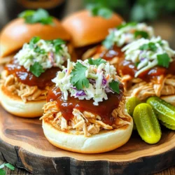 Für die BBQ-Hähnchen brauchst du: - 900 g Hähnchenbrustfilets, ohne Haut und Knochen - 240 ml BBQ-Sauce (deine Lieblingsmarke oder selbstgemacht) - 1 EL Apfelessig - 1 TL Knoblauchpulver - 1 TL Zwiebelpulver - 1 TL geräuchertes Paprika - 1/2 TL schwarzer Pfeffer - 1/4 TL Salz Diese Zutaten machen das Hähnchen saftig und würzig. Die BBQ-Sauce gibt viel Geschmack und ist der Schlüssel zu diesem Rezept. Für den frischen Coleslaw benötigst du: - 240 g Coleslaw-Mischung - 60 ml Mayonnaise - 1 EL Apfelessig (für den Coleslaw) Der Coleslaw bringt eine knusprige Textur und etwas Frische. Die Mayonnaise macht ihn cremig und lecker. Um die Slider zu garnieren, kannst du diese Zutaten nutzen: - Gewürzgurken, in Scheiben - In Scheiben geschnittene Jalapeños - Frische Petersilie Diese Extras machen deine Slider noch aufregender. Die Gewürzgurken geben einen tollen Crunch, während Jalapeños für etwas Schärfe sorgen. Zuerst lege die Hähnchenbrustfilets in deinen Slow Cooker. Achte darauf, dass sie gut liegen. In einer Schüssel vermischst du die BBQ-Sauce mit Apfelessig, Knoblauchpulver, Zwiebelpulver, geräuchertem Paprika, schwarzem Pfeffer und Salz. Rühre die Mischung gut, bis sie gleichmäßig aussieht. Gieße die Sauce über das Hähnchen. Sie sollte das Fleisch vollständig bedecken. So wird das Hähnchen richtig würzig. Jetzt decke den Slow Cooker ab. Stelle ihn auf niedrige Stufe für 6 bis 7 Stunden ein oder auf hohe Stufe für 3 bis 4 Stunden. Das Hähnchen ist fertig, wenn es zart ist und leicht mit einer Gabel zerkleinert werden kann. Nach dem Garen nimm zwei Gabeln und zerkleinere das Hähnchen direkt im Slow Cooker. Vermenge es gut mit der BBQ-Sauce. So bleibt es saftig und voller Geschmack. Für den Coleslaw nimm eine separate Schüssel. Vermenge die Coleslaw-Mischung mit Mayonnaise und Apfelessig. Rühre alles gut um, bis du eine cremige Mischung hast. Jetzt kannst du die Slider zusammenstellen. Nimm die untere Hälfte eines Brötchens und schöpfe eine Portion BBQ-Hähnchen darauf. Füge dann eine gute Menge Coleslaw hinzu. Wenn du magst, kannst du auch Gewürzgurken oder Jalapeños hinzufügen. Lege die obere Hälfte des Brötchens darauf und drücke sie leicht an. So hast du leckere Slider, die jeder liebt. Die Zubereitung von BBQ-Hähnchen im Slow Cooker ist einfach und macht Spaß. Hier sind einige Tipps: - Hähnchen auswählen: Verwende frische Hähnchenbrustfilets. Sie sind zart und saftig. - Sauce vorbereiten: Mische die BBQ-Sauce und Gewürze gut. So zieht der Geschmack besser ein. - Langsam garen: Gare das Hähnchen auf niedriger Stufe. Dadurch wird das Fleisch zarter und aromatischer. - Zerkleinern nach dem Garen: Zerkleinere das Hähnchen direkt im Slow Cooker. So bleibt es saftig. Die BBQ-Sauce ist der Schlüssel zu diesem Rezept. Hier sind einige Hinweise zur Auswahl: - Geschmack: Wähle eine Sauce, die dir schmeckt. Süß, rauchig oder scharf? Entscheide nach deinem Geschmack. - Selbstgemacht: Probiere, deine eigene Sauce zu machen. Es ist einfach und macht einen großen Unterschied. - Konsistenz: Achte darauf, dass die Sauce nicht zu dick ist. Sie sollte gut am Hähnchen haften. - Zutaten: Vermeide Saucen mit vielen künstlichen Zutaten. Natürliche Zutaten sind immer besser. Das Anrichten macht Spaß und ist wichtig für das Gesamtbild. Hier sind einige Tipps: - Slider auf einem großen Teller: Arrangiere die Slider schön auf einem großen Teller. - Garnierungen: Verwende frische Petersilie oder geschnittene Jalapeños zur Dekoration. - Extras anbieten: Serviere zusätzliche BBQ-Sauce und Gewürzgurken zum Dippen. - Coleslaw nicht vergessen: Lege eine großzügige Portion Coleslaw auf die Slider. Das gibt einen tollen Crunch. {{image_4}} Du kannst die BBQ-Sauce leicht variieren. Verwende zum Beispiel Honig oder Ahornsirup für eine süßere Note. Ein Spritzer Sriracha bringt einen scharfen Kick. Wenn du es fruchtig magst, füge etwas Ananassaft oder pürierte Pfirsiche hinzu. Diese kleinen Änderungen geben deinem Hähnchen einen neuen Geschmack. Für eine vegetarische Version kannst du das Hähnchen durch Jackfruit ersetzen. Die Textur der Jackfruit ähnelt zartem Fleisch und nimmt die Aromen gut auf. Du kannst auch gebratene Portobello-Pilze verwenden. Diese sind saftig und geschmackvoll. Statt BBQ-Sauce kannst du eine würzige Tomatensauce nutzen. Es gibt viele Wege, um leckere Slider ohne Fleisch zu machen. Die Beilagen sind wichtig und machen das Essen komplett. Serviere die Slider mit knusprigen Pommes oder Süßkartoffelpommes. Ein frischer Salat mit einem leichten Dressing passt gut dazu. Du kannst auch gebratene Zucchini oder Karottensticks anbieten. Diese Beilagen sind einfach und lecker. Sie machen dein BBQ-Erlebnis noch besser! Wenn du Reste von den Slow Cooker BBQ Chicken Sliders hast, bewahre sie gut auf. Lass die Slider zuerst abkühlen. Packe dann die Hähnchenreste und den Coleslaw in separate Behälter. Nutze luftdichte Behälter oder Frischhaltefolie. So bleiben sie frisch und lecker. Du kannst die BBQ-Hähnchenreste einfrieren. Teile das Hähnchen in Portionen auf. Lege sie in Gefrierbeutel oder -behälter. Vergiss nicht, das Datum zu notieren. Zum Auftauen lege das Hähnchen über Nacht in den Kühlschrank. So bleibt der Geschmack erhalten. Die Slider sind im Kühlschrank bis zu drei Tage haltbar. Wenn du sie einfrierst, halten sie bis zu drei Monate. Achte darauf, sie gut zu verpacken, damit sie nicht austrocknen. So kannst du die leckeren Slider später genießen. Das Hähnchen sollte bei niedriger Stufe 6-7 Stunden garen. Bei hoher Stufe sind es 3-4 Stunden. Du erkennst, dass es fertig ist, wenn das Fleisch zart ist und sich leicht mit einer Gabel zerkleinern lässt. Die Zeit kann je nach Größe der Hähnchenbrust variieren. Achte darauf, den Slow Cooker immer zuzudecken, um die Wärme zu halten. Ja, du kannst die Slider auch im Ofen zubereiten. Du musst das Hähnchen vorab in einer Auflaufform anrichten. Gieße die BBQ-Sauce darüber und decke die Form mit Alufolie ab. Backe das Hähnchen bei 180 Grad Celsius für etwa 30-40 Minuten. Zerkleinere es dann wie gewohnt. Diese Methode ist schnell und einfach! Du kannst auch Rindfleisch oder Schweinefleisch verwenden. Diese Fleischsorten haben einen tollen Geschmack mit BBQ-Sauce. Für eine vegetarische Option probiere Jackfruit oder Tofu. Jackfruit hat eine fleischige Textur und nimmt die Aromen gut auf. Tofu kann mariniert werden, um mehr Geschmack zu bekommen. Zusammengefasst haben wir alles Wichtige für das perfekte BBQ-Hähnchen behandelt. Die Hauptzutaten und die Zubereitung im Slow Cooker machen es einfach. Du hast auch Tipps für die Sauce und die Beilagen gelernt. Variationen für Vegetarier sind ebenfalls eine tolle Option. Vergiss nicht, die Reste richtig zu lagern, damit du länger etwas davon hast. Nutze diese Schritte, um leckere Slider zu kreieren. Jetzt liegt es an dir, im eigenen BBQ zu glänzen!