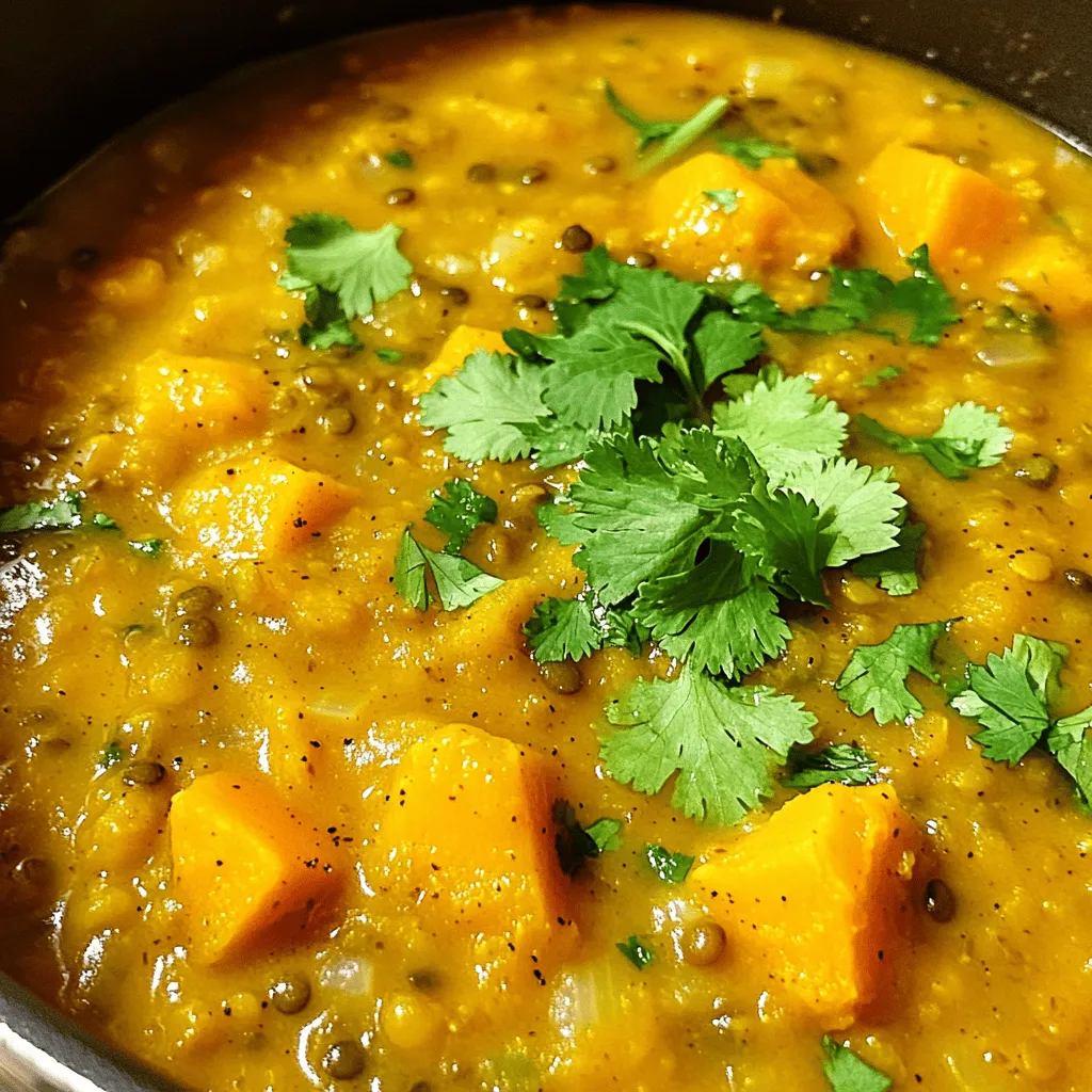 - 1 mittelgroßer Butternut-Kürbis, geschält, entkernt und gewürfelt - 1 Tasse grüne oder braune Linsen, abgespült - 4 Tassen Gemüsebrühe Der Butternut-Kürbis bringt eine süße Note in die Suppe. Er ist cremig und macht die Suppe besonders lecker. Linsen fügen Protein und Ballaststoffe hinzu. Sie machen das Gericht nahrhaft und sättigend. Gemüsebrühe sorgt für Geschmack und Tiefe. - 1 Teelöffel gemahlener Kreuzkümmel - 1 Teelöffel gemahlener Koriander - Frischer Koriander oder Petersilie zum Garnieren Die Gewürze sind wichtig. Kreuzkümmel gibt einen warmen, erdigen Geschmack. Koriander sorgt für eine frische Note. Frische Kräuter obenauf bringen Farbe und schmecken wunderbar. - 1 große Zwiebel, gehackt - 2 Knoblauchzehen, fein gehackt - 1 mittelgroße Karotte, gewürfelt - 2 Stangen Sellerie, gewürfelt - 1 Dose (14 oz) Kokosmilch - 1 Esslöffel Olivenöl - Salz und Pfeffer nach Geschmack Zwiebeln und Knoblauch bilden die Basis. Sie bringen einen tollen Duft. Karotte und Sellerie fügen Textur und Süße hinzu. Kokosmilch macht die Suppe cremig und reichhaltig. Olivenöl sorgt für eine gesunde Fettquelle. Salz und Pfeffer runden den Geschmack ab. Zuerst schälen Sie den Butternut-Kürbis. Dann entkernen und würfeln Sie ihn. Bereiten Sie auch die Linsen vor, indem Sie sie gut abspülen. Hacken Sie die Zwiebel und den Knoblauch fein. Schneiden Sie die Karotte und den Sellerie in kleine Stücke. Diese Schritte sind wichtig für den besten Geschmack. Erhitzen Sie das Olivenöl in einem großen Topf bei mittlerer Hitze. Geben Sie die gehackte Zwiebel, den Knoblauch, die Karotte und den Sellerie in den Topf. Sautieren Sie alles für etwa fünf bis sieben Minuten. Das Gemüse sollte weich sein und die Zwiebel glasig erscheinen. Fügen Sie nun die gewürfelten Kürbisstücke hinzu. Braten Sie sie weitere fünf Minuten an. Streuen Sie die gemahlenen Gewürze wie Kreuzkümmel, Koriander, Kurkuma und Cayennepfeffer über das Gemüse. Mischen Sie gut und rösten Sie die Gewürze für eine Minute. Fügen Sie die abgespülten Linsen und die Gemüsebrühe in den Topf. Bringen Sie die Mischung zum Kochen. Reduzieren Sie dann die Hitze auf niedrig und decken Sie den Topf ab. Lassen Sie die Suppe etwa 25 bis 30 Minuten köcheln. Die Linsen und der Kürbis sollten weich sein. Rühren Sie die Kokosmilch ein und erhitzen Sie die Suppe weitere fünf Minuten. Wenn die Suppe zu dick ist, fügen Sie mehr Gemüsebrühe hinzu. Nehmen Sie den Topf vom Herd und schmecken Sie mit Salz und Pfeffer ab. Wie lange kochen? Koche die Suppe etwa 25 bis 30 Minuten. Linsen und Kürbis sollten weich sein. Die richtige Hitze regulieren Beginne mit mittlerer Hitze. Sobald die Suppe kocht, reduziere die Hitze auf niedrig. So bleibt die Suppe gleichmäßig heiß. Nach Geschmack würzen Du kannst die Gewürze nach deinem Geschmack anpassen. Wenn du es schärfer magst, füge mehr Cayennepfeffer hinzu. Alternative Gewürze verwenden Probiere auch andere Gewürze. Zimt oder Ingwer bringen eine neue Note in die Suppe. So wird die Suppe cremiger Für eine cremigere Konsistenz, püriere einen Teil der Suppe. Das macht sie schön dick und samtig. Tipps für eine dickere oder dünnere Suppe Für eine dickere Suppe, reduziere die Brühe. Für eine dünnere Suppe, füge mehr Gemüsebrühe hinzu. {{image_4}} Für die vegetarische Variante kannst du Kokosmilch verwenden. Diese macht die Suppe cremig und lecker. Wenn du vegan kochen möchtest, sind die Zutaten schon geeignet. Du kannst die Kokosmilch als Hauptquelle für die Cremigkeit nutzen. Zudem ist es gut, zusätzliche Proteinquellen hinzuzufügen. Du kannst zum Beispiel Kichererbsen oder Quinoa verwenden. Diese machen die Suppe nahrhaft und sättigend. Um die Suppe noch herzhaft zu machen, kannst du mehr Gemüse hinzufügen. Zum Beispiel sind Paprika oder Zucchini gute Optionen. Diese Gemüse sorgen für mehr Textur und Geschmack. Falls du Fleisch magst, füge Speck oder Schinken hinzu. Diese geben der Suppe einen rauchigen Geschmack. Du kannst die gewürfelten Stücke einfach mit dem Gemüse anbraten. Eine spannende Idee ist, Obstsäfte oder Pürees hinzuzufügen. Ein Schuss Apfelsaft kann die Süße des Kürbisses verstärken. Du kannst auch Birnenpüree probieren, um eine fruchtige Note zu bekommen. Experimentiere mit anderen Gewürzen, um neue Geschmäcker zu entdecken. Zum Beispiel passt Zimt gut zu Kürbis. Auch ein wenig Muskatnuss kann interessant sein. Sei kreativ und finde deine Lieblingskombination! Wie lange ist die Suppe haltbar? Diese Suppe hält sich gut im Kühlschrank. Sie bleibt frisch für etwa 4 bis 5 Tage. Richtig abgedeckt lagern ist wichtig. Nutze einen luftdichten Behälter. So bleibt der Geschmack erhalten und die Suppe trocknet nicht aus. So freezing you can freeze: Ja, du kannst die Suppe einfrieren! Fülle sie einfach in gefriergeeignete Behälter. Lasse etwas Platz, da die Suppe beim Gefrieren expandiert. Tipps zum Auftauen und Wiedererwärmen: Lasse die Suppe im Kühlschrank über Nacht auftauen. Erhitze sie dann in einem Topf bei schwacher Hitze. Rühre gut um, damit sie gleichmäßig warm wird. Ideen zur Verwertung übriggebliebener Suppe: Du kannst die Reste auch als Sauce nutzen. Sie passen gut zu Reis oder Quinoa. Rezeptideen für einfache Gerichte: Füge die Suppe zu einem Eintopf hinzu. Du kannst auch Gemüse oder Hühnchen dazugeben, um mehr Geschmack zu bekommen. Die Zubereitung der Spiced Butternut Squash Lentil Soup dauert insgesamt 45 Minuten. Die Vorbereitungszeit ist 15 Minuten. Das Kochen benötigt etwa 30 Minuten. Ich finde, das ist eine schnelle und einfache Zeit für eine so leckere Suppe. Ja, diese Suppe ist glutenfrei. Alle verwendeten Zutaten sind frei von Gluten. Du kannst auch sicherstellen, dass die Brühe und die Gewürze glutenfrei sind. So kannst du die Suppe ohne Sorge genießen. Ja, du kannst die Linsen durch verschiedene Zutaten ersetzen. Kichererbsen sind eine tolle Alternative. Du kannst auch Quinoa oder Reis verwenden. Achte darauf, dass die Garzeit bei diesen Zutaten unterschiedlich ist. Zu dieser Suppe passen viele Beilagen. Frisches Brot oder knusprige Cracker sind großartige Optionen. Auch ein einfacher Salat ergänzt die Suppe gut. Du kannst die Suppe mit etwas Joghurt oder Sauerrahm servieren für mehr Geschmack. Die Suppe, die Sie zubereiten, ist einfach köstlich. Wir haben die wichtigsten Zutaten wie Butternut-Kürbis und Linsen betrachtet, sowie die besten Kräuter und Gewürze. Ich gab Ihnen eine klare Schritt-für-Schritt-Anleitung. Tipps zur perfekten Konsistenz und eigenen Variationen machten das Ganze noch spannender. Egal, ob Sie vegetarisch oder herzhaft kochen möchten, die Optionen sind vielfältig. Nutzen Sie die Lagerinformationen, um Reste optimal zu verwerten. Genießen Sie das Ergebnis! Sie werden sowohl die Zubereitung als auch den Geschmack lieben.