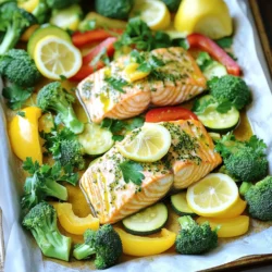 - 4 Lachsfilets - 2 Tassen Brokkoliröschen - 1 Paprika (jede Farbe), in Streifen geschnitten - 1 Zucchini, in Scheiben geschnitten - 1 rote Zwiebel, in Spalten geschnitten - 3 Esslöffel Olivenöl - 3 Esslöffel frischer Zitronensaft - 3 Knoblauchzehen, fein gehackt - 2 Teelöffel getrockneter Oregano - 1 Teelöffel getrockneter Thymian - Salz und Pfeffer nach Geschmack - Zitronenscheiben zur Dekoration Das Rezept für das Sheet Pan Lemon Herb Salmon Veggies hat einfache und frische Zutaten. Der Lachs ist der Star des Gerichts. Er ist zart und voller Geschmack. Brokkoli, Paprika, Zucchini und Zwiebel bringen Farbe und Nährstoffe. Diese Gemüse sind leicht zuzubereiten und passen gut zum Lachs. Die Marinade macht das Gericht noch besser. Olivenöl und Zitronensaft geben einen frischen Geschmack. Knoblauch sorgt für eine schöne Tiefe. Oregano und Thymian fügen einen aromatischen Touch hinzu. Du kannst die Gewürze nach deinem Geschmack anpassen. Salz und Pfeffer sind wichtig, um alles abzurunden. Zitronenscheiben sind nicht nur schön, sondern auch lecker. Sie geben beim Servieren einen zusätzlichen Zitronenkick. Dieses Gericht ist einfach, gesund und perfekt für ein schnelles Abendessen. Heize deinen Ofen auf 200°C (400°F) vor. Das sorgt für eine gleichmäßige Hitze. Lege ein großes Backblech mit Backpapier aus. So wird die Reinigung leicht. Das Backpapier verhindert, dass die Speisen anhaften. Nimm eine kleine Schüssel und mische die folgenden Zutaten: - 3 Esslöffel Olivenöl - 3 Esslöffel frischer Zitronensaft - 3 fein gehackte Knoblauchzehen - 2 Teelöffel getrockneter Oregano - 1 Teelöffel getrockneter Thymian - Salz und Pfeffer nach Geschmack Rühre alles gut um. Probiere die Marinade und passe den Geschmack an. Vielleicht magst du mehr Zitronensaft oder Gewürze. Lege die 4 Lachsfilets in die Mitte des Backblechs. Arrangiere das Gemüse um den Lachs. Verwende: - 2 Tassen Brokkoliröschen - 1 Paprika in Streifen - 1 Zucchini in Scheiben - 1 rote Zwiebel in Spalten Gieße die Marinade über den Lachs und das Gemüse. Mische das Gemüse mit den Händen. So wird alles gleichmäßig bedeckt. Schiebe das Backblech in den vorgeheizten Ofen. Backe alles 15-20 Minuten. Der Lachs sollte leicht zerfallen. Das Gemüse sollte zart sein. Nach der Hälfte der Zeit gieße die restliche Marinade über alles. Wenn du fertig bist, nimm das Blech aus dem Ofen. Garniere den Lachs mit frischen Zitronenscheiben. Das sieht toll aus und schmeckt frisch! - Zartheit testen: Drücke leicht auf den Lachs. Wenn er sich leicht auseinander zieht, ist er fertig. So bleibt er saftig und zart. - Haut anlassen für mehr Geschmack: Lass die Haut am Lachs. Sie hilft, Feuchtigkeit zu halten und bringt tollen Geschmack. - Auswahl des Gemüses: Wähle frisches und buntes Gemüse. Brokkoli, Paprika, Zucchini und rote Zwiebel sind ideal. Diese Gemüse harmonieren gut mit Lachs. - Schnittgrößen anpassen: Schneide das Gemüse in gleich große Stücke. So garen sie gleichmäßig und sehen toll aus. - Rustikaler Look: Serviere den Lachs und das Gemüse direkt auf dem Backblech. Das wirkt einladend und unkompliziert. - Nutzung frischer Kräuter: Füge frische Kräuter wie Petersilie oder Koriander hinzu. Sie bringen Farbe und frischen Geschmack kurz vor dem Servieren. {{image_4}} Du kannst viele verschiedene Gemüsesorten nutzen. Das Rezept ist sehr anpassbar. Wähle saisonales Gemüse für den besten Geschmack. Im Frühling sind Spargel und Erbsen toll. Im Sommer sind Tomaten und Zucchini frisch und lecker. Im Herbst kannst du Kürbis oder Süßkartoffeln probieren. Beliebte Alternativen sind grüne Bohnen und Karotten. Diese Gemüsesorten passen gut zu Lachs. Die Marinade ist der Schlüssel zu diesem Gericht. Du kannst die Zutaten leicht ändern. Probiere Limettensaft anstelle von Zitronensaft für einen anderen Geschmack. Du kannst auch frische Kräuter wie Basilikum oder Dill hinzufügen. Gewürzoptionen wie Paprika oder Kreuzkümmel geben einen neuen Twist. Experimentiere mit Sojasauce für einen asiatischen Flair. Diese einfachen Änderungen machen das Gericht aufregend. Das Gericht kann leicht diätfreundlich gemacht werden. Für Low-Carb Versionen lasse die Zucchini weg. Füge stattdessen mehr Brokkoli hinzu. Glutenfreie Optionen sind einfach, da alle Zutaten glutenfrei sind. Achte darauf, dass das verwendete Öl auch glutenfrei ist. Du kannst das Gericht auch zu einer proteinreichen Mahlzeit machen. Nutze mehr Lachs oder füge Hühnchen hinzu. Diese Anpassungen helfen dir, deine Ernährungsziele zu erreichen. Wenn du Reste hast, lagere sie in einem luftdichten Behälter. Im Kühlschrank bleiben die Reste frisch für 2-3 Tage. Wenn du sie länger aufbewahren willst, lege sie in die Gefriertruhe. Dort halten sie bis zu 3 Monate. Denke daran, die Reste gut zu beschriften, damit du sie nicht vergisst. Die Haltbarkeit von diesem Gericht hängt von der Lagerung ab. Im Kühlschrank kannst du Lachs und Gemüse 2-3 Tage genießen. In der Gefriertruhe bleiben sie bis zu 3 Monate gut. Achte darauf, die Reste schnell zu verwenden, um die beste Frische zu garantieren. Zum Wiedererwärmen empfehle ich, den Ofen zu nutzen. Heize ihn auf 180°C vor. Lege die Reste auf ein Backblech und decke sie mit Alufolie ab. So bleibt das Gericht saftig. Backe es für etwa 10-15 Minuten, bis es warm ist. Du kannst auch die Mikrowelle verwenden. Stelle die Reste in eine mikrowellengeeignete Schüssel. Erwärme sie in kurzen Intervallen, damit sie gleichmäßig warm werden. Vermeide es, das Gericht zu überhitzen, um die Textur zu schützen. Die empfohlene Backzeit für den Lachs beträgt 15 bis 20 Minuten. Die genaue Zeit hängt von der Dicke der Filets ab. Du weißt, dass der Lachs fertig ist, wenn er leicht mit einer Gabel zerfällt. Achte darauf, dass das Gemüse zart, aber noch bissfest ist. Ja, du kannst gefrorenen Lachs verwenden! Stelle sicher, dass du ihn vorher vollständig aufgetaut hast. Dies hilft, gleichmäßiges Garen zu gewährleisten. Lege den aufgetauten Lachs direkt auf das Blech. Du kannst die Backzeit um ein paar Minuten anpassen, wenn der Lachs noch kühl ist. Zu diesem Rezept passen viele Beilagen. Du kannst Reis, Quinoa oder einen frischen Salat servieren. Diese Beilagen ergänzen die Aromen des Lachses und der Gemüse. Ein knuspriges Baguette ist auch eine tolle Wahl. Es hilft, die köstliche Marinade aufzusaugen! Zusammenfassend zeigt dieses Rezept, wie man Lachs lecker und einfach zubereitet. Wir haben die Hauptzutaten, die richtige Zubereitung und nützliche Tipps durchgesehen. Perfekt gegarter Lachs und knackiges Gemüse sorgen für ein tolles Gericht. Variationen halten das Kochen spannend und die richtige Lagerung hilft, Reste optimal zu nutzen. Mit den FAQ kannst du alle offenen Fragen schnell klären. Experimentiere mit Zutaten und genieße jedes Mal ein neues Geschmackserlebnis. Koche jetzt los und begeistere deine Familie mit deinem Lachsgericht!