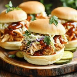 Für die BBQ Hühnchen Sliders benötigst du: - 900 g Hähnchenbrustfilets, ohne Haut und Knochen - 250 ml BBQ-Sauce (deine Lieblingsmarke) - 120 ml Hühnerbrühe - 8 Slider-Brötchen Diese Hauptzutaten sorgen für einen vollen Geschmack und saftige Hühnchenstücke. Wähle eine BBQ-Sauce, die du gerne magst. So wird das Gericht besser. Die richtigen Gewürze machen den Unterschied. Hier sind die Zutaten: - 1 Esslöffel Knoblauchpulver - 1 Teelöffel geräuchertes Paprikapulver - 1 Teelöffel Zwiebelpulver - 1/2 Teelöffel schwarzer Pfeffer - Salz nach Geschmack Diese Gewürze geben dem Hühnchen eine tolle Tiefe. Das geräucherte Paprikapulver bringt ein rauchiges Aroma. Knoblauchpulver sorgt für einen intensiven Geschmack. Um die Sliders zu verfeinern, empfehle ich: - Coleslaw (zum Topping, optional) - In Scheiben geschnittene Gewürzgurken (zum Topping, optional) Coleslaw bringt Frische und Knusprigkeit. Gewürzgurken fügen einen knackigen, säuerlichen Geschmack hinzu. Diese Beilagen machen die Sliders noch leckerer und interessanter. Zuerst sammelst du alle Zutaten für die BBQ Hühnchen Sliders. Du brauchst: - 900 g Hähnchenbrustfilets, ohne Haut und Knochen - 250 ml BBQ-Sauce (deine Lieblingsmarke) - 120 ml Hühnerbrühe - 1 Esslöffel Knoblauchpulver - 1 Teelöffel geräuchertes Paprikapulver - 1 Teelöffel Zwiebelpulver - 1/2 Teelöffel schwarzer Pfeffer - Salz nach Geschmack - 8 Slider-Brötchen - Coleslaw (zum Topping, optional) - in Scheiben geschnittene Gewürzgurken (zum Topping, optional) Sorge dafür, dass alles bereit ist. So geht der Prozess schnell und einfach. Lege nun die Hähnchenbrustfilets gleichmäßig in den Slow Cooker. In einer Schüssel mischst du die BBQ-Sauce, Hühnerbrühe, Knoblauchpulver, geräuchertes Paprikapulver, Zwiebelpulver, schwarzen Pfeffer und etwas Salz. Rühre gut um. Gieße die BBQ-Saucenmischung über das Hähnchen. Decke den Slow Cooker ab. Lass das Hähnchen bei niedriger Temperatur 6-8 Stunden garen oder bei hoher Temperatur 4-5 Stunden. Das Hähnchen soll durchgegart und zart sein. Wenn die Zeit um ist, nimm das Hähnchen heraus. Zerpflücke es mit zwei Gabeln in kleine Stücke und gib es zurück in die Sauce. Rühre gut um, damit das Fleisch die Soße aufnimmt. Schneide die Slider-Brötchen in der Mitte durch. Wenn du magst, kannst du sie leicht rösten. Jetzt kommt der spaßige Teil! Gib eine große Menge BBQ-Hühnchen auf die untere Hälfte jedes Brötchens. Wenn du willst, füge Coleslaw und Gewürzgurken hinzu. Setze die obere Hälfte des Brötchens auf jeden Slider. Du kannst einen Zahnstochers verwenden, um alles zusammenzuhalten. Serviere die Sliders auf einer schönen Platte und genieße die Reaktionen deiner Gäste! Um die Hähnchenbrust schön zart zu machen, wähle frisches Fleisch. Das sorgt für mehr Geschmack. Achte darauf, die Brühe und die BBQ-Sauce gut zu mischen. Diese Flüssigkeiten halten das Hähnchen saftig während des Kochens. Lass das Fleisch lange genug im Slow Cooker. 6 bis 8 Stunden bei niedriger Hitze ist ideal. Wenn du das Hähnchen nach dem Kochen zerkleinerst, nimm es aus der Sauce. So wird das Fleisch gleichmäßig gewürzt. Rösten macht die Brötchen knusprig und lecker. Schneide die Brötchen in der Mitte durch. Heize eine Pfanne oder den Ofen vor. Röste die Innenseiten der Brötchen leicht goldbraun. Verwende Butter für mehr Geschmack. Du kannst auch etwas Knoblauchpulver in die Butter geben. So bekommst du einen tollen Aroma-Schub. Achte darauf, sie nicht zu lange zu rösten, damit sie nicht trocken werden. Die BBQ-Sauce ist wichtig, aber du kannst kreativ sein. Probiere verschiedene Saucen, wie Honig-Senf oder Chipotle. Für Toppings sind Coleslaw und Gewürzgurken toll. Sie bringen Knusprigkeit und Frische. Auch Avocado oder Jalapeños passen gut dazu. Experimentiere mit verschiedenen Käse-Sorten, wie Cheddar oder Gouda. Diese Tipps helfen dir, deine Sliders noch besser zu machen. {{image_4}} Du kannst das BBQ Hühnchen ganz einfach anpassen. Probiere verschiedene Saucen aus, um neue Geschmäcker zu entdecken. Zum Beispiel, verwende eine süße Honig-Senf-Sauce für eine mildere Note. Oder wähle eine scharfe Chipotle-Sauce, wenn du es würzig magst. Diese Variationen bringen Abwechslung in dein Gericht und machen es aufregend. Für glutenfreie Sliders wähle spezielle glutenfreie Brötchen. Achte darauf, dass die BBQ-Sauce ebenfalls glutenfrei ist. Für eine Low-Carb-Option kannst du das Hähnchen in Salatblätter einwickeln. So sparst du an Kohlenhydraten und bleibst gesund. Diese Alternativen sind lecker und passen zu verschiedenen Diäten. Wenn du eine vegane Option suchst, ersetze das Hähnchen durch Jackfruit. Jackfruit hat eine ähnliche Textur und nimmt die Aromen der BBQ-Sauce gut auf. Du kannst auch Tofu oder Seitan verwenden. Diese Zutaten sind reich an Proteinen und eignen sich hervorragend für Sliders. Füge das gleiche Gemüse und die Saucen hinzu, um den Geschmack zu intensivieren. Wenn du Reste von deinen BBQ Hühnchen Sliders hast, lagere sie richtig. Lege das Hähnchen in einen luftdichten Behälter. Stelle sicher, dass die Slider-Brötchen getrennt sind. So bleibt alles frisch. Du kannst sie auch in Alufolie wickeln. So vermeidest du, dass sie austrocknen. Zum Aufwärmen der Sliders gibt es einige einfache Tipps. Du kannst die Hähnchenreste in der Mikrowelle erhitzen. Stelle die Mikrowelle auf mittlere Hitze ein. Erhitze das Hähnchen für ein bis zwei Minuten. Achte darauf, dass es gleichmäßig warm wird. Alternativ kannst du die Sliders im Ofen aufwärmen. Heize den Ofen auf 180 Grad vor und lege die Sliders darauf. Backe sie für etwa 10 Minuten. So bleiben die Brötchen knusprig. Die Haltbarkeit der BBQ Hühnchen Sliders ist wichtig. Im Kühlschrank halten sie etwa drei bis vier Tage. Stelle sicher, dass der Behälter gut verschlossen ist. Wenn du die Sliders länger aufbewahren möchtest, friere sie ein. Im Gefrierfach sind sie bis zu drei Monate haltbar. Achte darauf, dass du sie gut verpackst, um Gefrierbrand zu vermeiden. Zum Auftauen lege die Sliders über Nacht in den Kühlschrank. Die Zubereitung dauert insgesamt etwa 6 bis 8 Stunden. Bei niedriger Temperatur garen die Hähnchenbrustfilets langsam und werden sehr zart. Wenn du es eilig hast, kannst du die hohe Temperatur wählen. Dann sind die Sliders in 4 bis 5 Stunden fertig. Die Vorbereitungszeit beträgt nur 15 Minuten. So kannst du schnell in die Küche zurückkehren und das Ergebnis genießen. Ja, du kannst frisches Hähnchen verwenden. Achte darauf, die Kochzeit eventuell anzupassen. Frisches Hähnchen braucht oft weniger Zeit als gefrorenes. Prüfe das Hähnchen mit einer Gabel. Es sollte leicht zerfallen. So weißt du, dass es gut gegart ist. Frisches Hähnchen hat auch einen besseren Geschmack und eine bessere Textur. Für Sliders sind weiche Brötchen ideal. Slider-Brötchen sind perfekt, da sie klein und weich sind. Du kannst auch Brioche-Brötchen wählen. Diese sind süß und zart. Wenn du etwas Knusprigeres magst, probiere Ciabatta. Es hält die Füllung gut. Achte darauf, dass die Brötchen leicht geröstet sind. Das gibt zusätzlichen Geschmack und Textur. BBQ Hühnchen Sliders sind einfach und lecker in der Zubereitung. Wir haben die Zutaten, die Schritte und die Tipps besprochen. Du hast auch Variationen für jeden Geschmack gelernt. Denke daran, die Reste gut zu lagern und richtig aufzuwärmen. So bleibt der Geschmack frisch. Experimentiere mit verschiedenen Saucen, um neue Lieblingsrezepte zu finden. Mit diesen Infos bist du bestens gerüstet. Viel Spaß beim Kochen und Genießen!