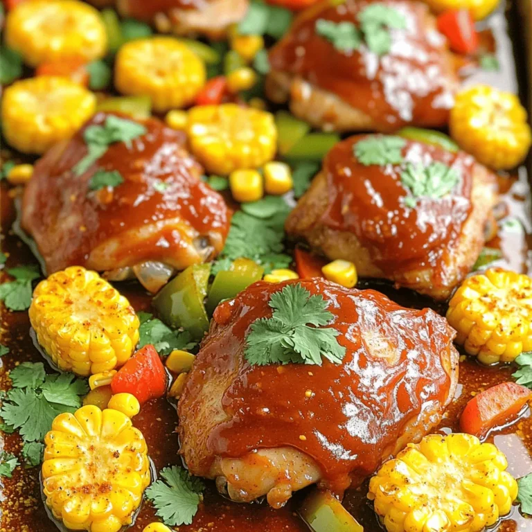 - 4 Hühnerkeulen ohne Knochen und Haut - 1 Tasse BBQ-Sauce (deiner Lieblingsmarke) - 2 Esslöffel Olivenöl - 1 Teelöffel Knoblauchpulver - 1 Teelöffel geräuchertes Paprika - Salz und Pfeffer nach Geschmack - 4 Maiskolben, enthäutet und halbiert - 1 rote Paprika, gewürfelt - 1 grüne Paprika, gewürfelt - 1 Teelöffel Chilipulver - Frischer Koriander, gehackt (zum Garnieren) In diesem Rezept verwenden wir frische und einfache Zutaten. Hühnerkeulen sind saftig und perfekt zum Grillen. Die BBQ-Sauce bringt einen tollen Geschmack. Achte darauf, eine Sauce zu wählen, die dir wirklich schmeckt. Olivenöl hilft, das Hühnchen und das Gemüse zu würzen. Gewürze wie Knoblauchpulver und geräuchertes Paprika geben dem Gericht das richtige Aroma. Für das Gemüse sind Mais und Paprika ideal. Sie bringen Farbe und Süße in das Gericht. Frischer Koriander sorgt für einen tollen Geschmack und eine schöne Garnierung. Alle diese Zutaten machen das Essen nahrhaft und lecker. Du wirst es lieben, dieses Gericht zu servieren! Zuerst heize den Ofen auf 220°C vor. So wird das Hühnchen gleichmäßig gar. In einer Schüssel mische 2 Esslöffel Olivenöl, 1 Teelöffel Knoblauchpulver, 1 Teelöffel geräuchertes Paprika, Salz und Pfeffer. Diese Marinade ist der Schlüssel zu einem leckeren Geschmack. Wende die Hühnerkeulen gut in der Mischung, bis sie gleichmäßig bedeckt sind. Gieße die Hälfte der BBQ-Sauce über die Hühnerkeulen. Achte darauf, dass das Hühnchen gut eingekleidet ist. Die andere Hälfte der Sauce legst du zur Seite. Lege die Hühnerkeulen in die Mitte eines großen Backblechs. Ordne die halbierten Maiskolben und die gewürfelten Paprika rund um das Hühnchen an. Träufle etwas Olivenöl über das Gemüse. Bestreue es mit 1 Teelöffel Chilipulver, Salz und Pfeffer. Mische alles gut, damit das Gemüse gleichmäßig gewürzt ist. Jetzt kommt der spannende Teil! Stelle das Blech in den vorgeheizten Ofen. Backe das Ganze für 20-25 Minuten. Das Hühnchen sollte eine Innentemperatur von 75°C erreichen. Der Mais wird zart und lecker. In den letzten 5 Minuten des Backens, pinsel die restliche BBQ-Sauce über die Hühnerkeulen. Das sorgt für eine schöne, karamellisierte Oberfläche. Nimm das Blech aus dem Ofen, lasse es einige Minuten ruhen und genieße dein Gericht! - Andere Gewürzkombinationen: Experimentiere mit anderen Gewürzen. Du kannst zum Beispiel italienische Kräuter verwenden oder eine Mischung aus Kreuzkümmel und Koriander. Diese geben dem Hühnchen einen neuen Geschmack. - Verwendung von verschiedenen Gemüsesorten: Probiere verschiedene Gemüsesorten. Zucchini, Karotten oder Champignons passen gut. Sie bringen Farbe und Geschmack in dein Gericht. - Vorbereitungszeit optimieren: Bereite alle Zutaten vor. Schneide das Gemüse und würze das Hühnchen im Voraus. So sparst du Zeit und kannst alles schnell in den Ofen schieben. - Hilfsmittel für weniger Abwasch: Verwende ein Backpapier. Das verhindert, dass das Gemüse am Blech kleben bleibt. Du sparst dir das Putzen des Blechs nach dem Kochen. {{image_4}} Für dieses Rezept kannst du auch Hähnchenbrust verwenden. Hähnchenbrust ist magerer und kürzer zu garen. Achte darauf, die Garzeit zu reduzieren. Du kannst die Hühnerbrust auch in Würfel schneiden, damit sie schneller gart. Wenn du eine vegetarische Option suchst, probiere Tofu oder Tempeh. Diese Alternativen nehmen die BBQ-Sauce gut auf. Mariniere sie wie das Hähnchen. Bereite die gleichen Gewürze vor und folge der gleichen Methode. Für eine fruchtige Note, füge Ananas hinzu. Du kannst frische oder Dosen-Ananas verwenden. Schneide sie in Stücke und lege sie um das Hühnchen. Die Süße der Ananas passt wunderbar zur BBQ-Sauce. Wenn du es scharf magst, füge Jalapeños hinzu. Du kannst frische oder eingelegte Jalapeños verwenden. Mische sie mit dem Gemüse oder lege sie direkt auf das Hühnchen. Dieser Kick gibt deinem Gericht eine tolle Würze. Um deine Reste gut zu lagern, folge diesen Tipps: - Kühlschranklagertipps: Lege das Hühnchen und das Gemüse in einen luftdichten Behälter. So bleibt alles frisch. Du kannst die Reste bis zu drei Tage im Kühlschrank aufbewahren. Das hilft, die Aromen zu erhalten. - Einfriermöglichkeiten: Wenn du mehr Reste hast, friere sie ein. Teile das Hühnchen und das Gemüse in Portionen auf. Verwende gefriergeeignete Behälter oder Beutel. So bleiben sie bis zu drei Monate lang gut. Wenn du deine Reste aufwärmen möchtest, nutze diese Methoden: - Beste Methoden für das Aufwärmen: Heize den Ofen auf 180°C vor. Lege das Hühnchen und das Gemüse auf ein Backblech. Bedecke sie leicht mit Alufolie. So bleiben sie saftig und warm. Erwärme alles für etwa 15-20 Minuten. - Tipps für die Erhaltung der Textur und des Geschmacks: Um die Textur zu bewahren, vermeide die Mikrowelle. Die Mikrowelle kann das Hühnchen trocken machen. Das Aufwärmen im Ofen macht es knusprig. Spritze etwas Wasser über das Gemüse, um es saftig zu halten. BBQ-Hühnchen bleibt im Kühlschrank etwa drei bis vier Tage frisch. Lagere es in einem luftdichten Behälter. So bleibt es saftig und lecker. Wenn du Reste hast, kannst du sie auch einfrieren. Das gefrorene Hühnchen hält etwa drei Monate. Achte darauf, es gut einzupacken, damit es nicht austrocknet. Ja, du kannst das Gemüse nach Belieben ändern. Nutze saisonale Gemüsesorten, um den Geschmack zu verbessern. Zum Beispiel sind Zucchini und Karotten im Sommer frisch. Im Herbst kannst du Kürbis oder Rosenkohl hinzufügen. Das gibt dem Gericht mehr Farbe und Nährstoffe. Absolut! Dieses Rezept ist perfekt für den Grill. Bereite das Hühnchen und das Gemüse wie beschrieben vor. Lege alles auf den Grill, anstatt es im Ofen zu backen. Grille das Hühnchen bei mittlerer Hitze, bis es gar ist. Das gibt dem Hühnchen einen rauchigen Geschmack, den du lieben wirst. In diesem Artikel haben wir alle Schritte für ein köstliches BBQ-Hühnchen behandelt. Wir haben die Hauptzutaten, die Marinade und das Gemüse besprochen. Dann zeigten wir, wie man alles richtig anrichtet und backt. Tipps zur Verfeinerung und Lagerung steigern den Genuss. Die Variationen zeigen, dass du kreativ sein kannst. Probiere neue Kombinationen aus und genieße das Ergebnis. Darüber hinaus sind die Fragen und Antworten hilfreich für alle, die mehr wissen möchten. Viel Spaß beim Kochen und Genießen!