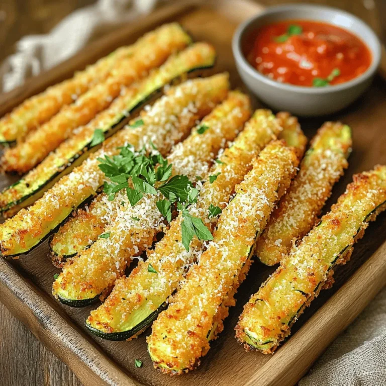 - 2 mittelgroße Zucchini, in frittierte Stäbchen geschnitten - 120 g frisch geriebener Parmesan-Käse - 60 g Paniermehl (für extra Knusprigkeit empfehle panko) Die Zucchini ist die Hauptzutat. Sie bringt Frische und eine leichte Textur. Parmesan-Käse fügt einen herzhaften Geschmack hinzu. Paniermehl sorgt für die perfekte Knusprigkeit. - 1 Teelöffel Knoblauchpulver - 1 Teelöffel italienische Kräutermischung - 2 Esslöffel Olivenöl Knoblauchpulver gibt einen kräftigen Geschmack. Die italienische Kräutermischung bringt eine aromatische Note. Olivenöl hilft, die Zucchini-Stäbchen gleichmäßig zu bräunen und leicht zu machen. - Kochspray - Heißluftfritteuse Kochspray verhindert das Ankleben der Zucchini in der Heißluftfritteuse. Die Heißluftfritteuse ist ideal für diese Zubereitung. Sie sorgt für knusprige Ergebnisse ohne viel Fett. Zuerst schneide die Zucchini in Stäbchen. Die Stäbchen sollten etwa 1 cm dick sein. Das macht sie gleichmäßig beim Frittieren. Danach vermenge die Zucchini-Stäbchen in einer Schüssel mit 2 Esslöffeln Olivenöl. Das Öl sorgt für einen tollen Geschmack und hilft der Panade zu haften. Jetzt kommen wir zur Panade. In einer großen Schüssel kombinierst du 120 g frisch geriebenen Parmesan, 60 g Paniermehl, 1 Teelöffel Knoblauchpulver und 1 Teelöffel italienische Kräutermischung. Füge Salz und Pfeffer nach Geschmack hinzu. Mische alles gut, bis die Zutaten gleichmäßig verteilt sind. Tauche jedes Zucchini-Stäbchen in die Panade. Drücke leicht, damit die Panade gut haftet. Heize deine Heißluftfritteuse auf 200°C vor. Sprühe den Korb leicht mit Kochspray ein. Lege die panierten Zucchini-Stäbchen in einer einzigen Schicht in den Korb. Achte darauf, dass genug Platz zwischen den Stäbchen ist, damit die Luft zirkulieren kann. Frittiere die Zucchini-Stäbchen für 10-12 Minuten. Wende sie zur Halbzeit, damit sie gleichmäßig knusprig werden. Behalte sie im Auge, um Überkochen zu vermeiden. Sie sind fertig, wenn sie goldbraun sind und knusprig aussehen. Lass sie kurz abkühlen, bevor du sie servierst. - Korrekte Temperatur überprüfen: Heize deine Heißluftfritteuse auf 200°C vor. Dies sorgt für eine tolle Knusprigkeit. - Zucchini in gleichmäßige Stäbchen schneiden: Schneide die Zucchini so, dass alle Stücke gleich lang sind. So garen sie gleichmäßig und werden perfekt knusprig. - Überfüllen der Heißluftfritteuse: Gib nicht zu viele Zucchini-Stäbchen auf einmal in den Korb. Lasse genug Platz, damit die Luft gut zirkulieren kann. - Zu lange Frittierzeiten: Halte die Frittierzeiten im Auge. Zucchini-Stäbchen brauchen etwa 10-12 Minuten. Überwache sie, um ein Verbrennen zu vermeiden. - Mit Dip-Saucen kombinieren: Serviere die Zucchini-Stäbchen mit Marinara-Sauce oder Knoblauch-Aioli. Diese Dips passen perfekt zu den knusprigen Stäbchen. - Mit frischen Kräutern garnieren: Bestreue die Zucchini-Stäbchen mit frischer Petersilie oder Basilikum. Das gibt mehr Farbe und Geschmack. {{image_4}} Eine gute Möglichkeit, Zucchini-Stäbchen aufzupeppen, ist die Verwendung verschiedener Gewürzmischungen. - Asiatische Variante mit Sesam: Fügen Sie etwas Sesamöl und geröstete Sesamsamen hinzu. Diese Mischung bringt einen tollen, nussigen Geschmack. - Scharfe Variante mit Chili: Mischen Sie Chili-Pulver oder Cayennepfeffer in die Panade. Diese Variante gibt den Zucchini-Stäbchen einen aufregenden Kick. Wenn Sie etwas Abwechslung möchten, probieren Sie verschiedene Gemüsesorten. - Auberginensticks: Diese sind weich und nehmen Gewürze gut auf. Sie werden in der Heißluftfritteuse goldbraun und knusprig. - Karotten-Stäbchen: Sie sind süß und knackig. Karotten geben den Zucchini-Stäbchen eine bunte Note. Für eine vegane oder laktosefreie Option gibt es viele leckere Alternativen. - Vegan Parmesan verwenden: Es gibt viele Marken, die einen tollen Geschmack bieten. Diese Produkte funktionieren gut in der Panade. - Alternative Käsesorten ausprobieren: Versuchen Sie andere Käsesorten wie Pecorino oder einen scharfen Cheddar für einen neuen Geschmack. - Im Kühlschrank lagern: Bewahre die Zucchini-Stäbchen in einem luftdichten Behälter im Kühlschrank auf. So bleiben sie frisch und knusprig für bis zu zwei Tage. - Im Gefrierfach einfrieren: Wenn du die Zucchini-Stäbchen länger aufbewahren möchtest, friere sie ein. Lege sie auf ein Backblech, bis sie fest sind. Danach kannst du sie in einen Gefrierbeutel umfüllen. - Im Ofen oder in der Heißluftfritteuse: Heize den Ofen auf 180°C vor. Lege die Zucchini-Stäbchen auf ein Backblech und backe sie etwa 10 Minuten. In der Heißluftfritteuse kannst du sie bei 200°C für 5-7 Minuten aufwärmen. So bleiben sie schön knusprig. - Vermeidung von weichen Zucchini: Achte darauf, die Zucchini-Stäbchen nicht zu lange aufzuwärmen. Das kann sie weich machen. Halte sie im Auge, bis sie wieder heiß sind. - Frisch zubereitet vs. aufbewahrt: Frisch zubereitete Zucchini-Stäbchen schmecken am besten. Aufbewahrte Stäbchen verlieren etwas von ihrer Knusprigkeit. Achte darauf, sie schnell zu essen. - Tipps zur Vermeidung von Nahrungsmittelverschwendung: Wenn du zu viele Stäbchen hast, friere sie ein. So kannst du sie später genießen, ohne dass sie verderben. Ich empfehle, die Zucchini-Stäbchen in einer einzigen Schicht zu frittieren. So zirkuliert die Luft besser und die Stäbchen werden gleichmäßig knusprig. Ein guter Richtwert ist, etwa 6 bis 8 Stäbchen auf einmal zu frittieren. Wenn du mehr machen möchtest, frittiere sie in Chargen. Das dauert zwar länger, sorgt aber für das beste Ergebnis. Ja, du kannst die Zucchini auch ohne Panade zubereiten. Einfach die Zucchini-Stäbchen mit Olivenöl bestreichen und würzen. Du erhältst dann eine leichtere Variante. So bleibt der frische Geschmack der Zucchini besser erhalten. Wenn du möchtest, kannst du auch Gewürze wie Paprika oder Curry hinzufügen. Das bringt zusätzlichen Geschmack. Zucchini-Stäbchen passen gut zu vielen Dips. Hier sind einige beliebte Optionen: - Marinara-Sauce: Ein klassischer italienischer Dip. - Knoblauch-Aioli: Cremig und lecker, perfekt für Knoblauch-Liebhaber. - Joghurt-Dip: Mische Joghurt mit Kräutern für eine frische Note. Diese Dips machen das Essen noch schmackhafter und sind einfach zuzubereiten. Die Zubereitung von Zucchini-Stäbchen ist einfach und lecker. Wir haben die Hauptzutaten, Gewürze und nützliche Zubehörteile besprochen. Ich habe dir eine Schritt-für-Schritt-Anleitung gegeben, um perfekte Stäbchen zu frittieren. Tipps helfen dir, Fehler zu vermeiden und deine Zucchini-Stäbchen zu optimalen Snacks zu machen. Variationen und Lagerinformationen runden das Ganze ab. Jetzt bist du bereit, köstliche Zucchini-Stäbchen zu kreieren und zu genießen!