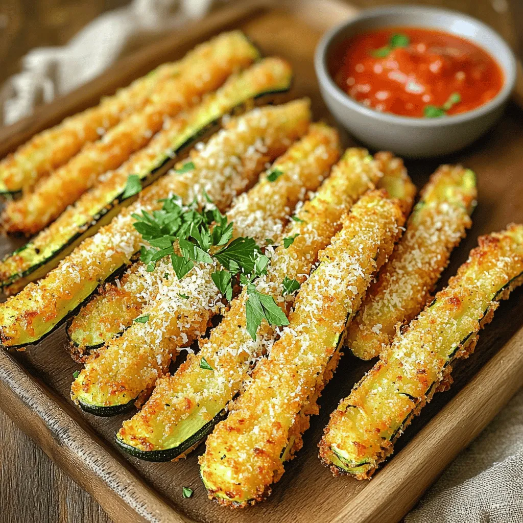 - 2 mittelgroße Zucchini, in frittierte Stäbchen geschnitten - 120 g frisch geriebener Parmesan-Käse - 60 g Paniermehl (für extra Knusprigkeit empfehle panko) Die Zucchini ist die Hauptzutat. Sie bringt Frische und eine leichte Textur. Parmesan-Käse fügt einen herzhaften Geschmack hinzu. Paniermehl sorgt für die perfekte Knusprigkeit. - 1 Teelöffel Knoblauchpulver - 1 Teelöffel italienische Kräutermischung - 2 Esslöffel Olivenöl Knoblauchpulver gibt einen kräftigen Geschmack. Die italienische Kräutermischung bringt eine aromatische Note. Olivenöl hilft, die Zucchini-Stäbchen gleichmäßig zu bräunen und leicht zu machen. - Kochspray - Heißluftfritteuse Kochspray verhindert das Ankleben der Zucchini in der Heißluftfritteuse. Die Heißluftfritteuse ist ideal für diese Zubereitung. Sie sorgt für knusprige Ergebnisse ohne viel Fett. Zuerst schneide die Zucchini in Stäbchen. Die Stäbchen sollten etwa 1 cm dick sein. Das macht sie gleichmäßig beim Frittieren. Danach vermenge die Zucchini-Stäbchen in einer Schüssel mit 2 Esslöffeln Olivenöl. Das Öl sorgt für einen tollen Geschmack und hilft der Panade zu haften. Jetzt kommen wir zur Panade. In einer großen Schüssel kombinierst du 120 g frisch geriebenen Parmesan, 60 g Paniermehl, 1 Teelöffel Knoblauchpulver und 1 Teelöffel italienische Kräutermischung. Füge Salz und Pfeffer nach Geschmack hinzu. Mische alles gut, bis die Zutaten gleichmäßig verteilt sind. Tauche jedes Zucchini-Stäbchen in die Panade. Drücke leicht, damit die Panade gut haftet. Heize deine Heißluftfritteuse auf 200°C vor. Sprühe den Korb leicht mit Kochspray ein. Lege die panierten Zucchini-Stäbchen in einer einzigen Schicht in den Korb. Achte darauf, dass genug Platz zwischen den Stäbchen ist, damit die Luft zirkulieren kann. Frittiere die Zucchini-Stäbchen für 10-12 Minuten. Wende sie zur Halbzeit, damit sie gleichmäßig knusprig werden. Behalte sie im Auge, um Überkochen zu vermeiden. Sie sind fertig, wenn sie goldbraun sind und knusprig aussehen. Lass sie kurz abkühlen, bevor du sie servierst. - Korrekte Temperatur überprüfen: Heize deine Heißluftfritteuse auf 200°C vor. Dies sorgt für eine tolle Knusprigkeit. - Zucchini in gleichmäßige Stäbchen schneiden: Schneide die Zucchini so, dass alle Stücke gleich lang sind. So garen sie gleichmäßig und werden perfekt knusprig. - Überfüllen der Heißluftfritteuse: Gib nicht zu viele Zucchini-Stäbchen auf einmal in den Korb. Lasse genug Platz, damit die Luft gut zirkulieren kann. - Zu lange Frittierzeiten: Halte die Frittierzeiten im Auge. Zucchini-Stäbchen brauchen etwa 10-12 Minuten. Überwache sie, um ein Verbrennen zu vermeiden. - Mit Dip-Saucen kombinieren: Serviere die Zucchini-Stäbchen mit Marinara-Sauce oder Knoblauch-Aioli. Diese Dips passen perfekt zu den knusprigen Stäbchen. - Mit frischen Kräutern garnieren: Bestreue die Zucchini-Stäbchen mit frischer Petersilie oder Basilikum. Das gibt mehr Farbe und Geschmack. {{image_4}} Eine gute Möglichkeit, Zucchini-Stäbchen aufzupeppen, ist die Verwendung verschiedener Gewürzmischungen. - Asiatische Variante mit Sesam: Fügen Sie etwas Sesamöl und geröstete Sesamsamen hinzu. Diese Mischung bringt einen tollen, nussigen Geschmack. - Scharfe Variante mit Chili: Mischen Sie Chili-Pulver oder Cayennepfeffer in die Panade. Diese Variante gibt den Zucchini-Stäbchen einen aufregenden Kick. Wenn Sie etwas Abwechslung möchten, probieren Sie verschiedene Gemüsesorten. - Auberginensticks: Diese sind weich und nehmen Gewürze gut auf. Sie werden in der Heißluftfritteuse goldbraun und knusprig. - Karotten-Stäbchen: Sie sind süß und knackig. Karotten geben den Zucchini-Stäbchen eine bunte Note. Für eine vegane oder laktosefreie Option gibt es viele leckere Alternativen. - Vegan Parmesan verwenden: Es gibt viele Marken, die einen tollen Geschmack bieten. Diese Produkte funktionieren gut in der Panade. - Alternative Käsesorten ausprobieren: Versuchen Sie andere Käsesorten wie Pecorino oder einen scharfen Cheddar für einen neuen Geschmack. - Im Kühlschrank lagern: Bewahre die Zucchini-Stäbchen in einem luftdichten Behälter im Kühlschrank auf. So bleiben sie frisch und knusprig für bis zu zwei Tage. - Im Gefrierfach einfrieren: Wenn du die Zucchini-Stäbchen länger aufbewahren möchtest, friere sie ein. Lege sie auf ein Backblech, bis sie fest sind. Danach kannst du sie in einen Gefrierbeutel umfüllen. - Im Ofen oder in der Heißluftfritteuse: Heize den Ofen auf 180°C vor. Lege die Zucchini-Stäbchen auf ein Backblech und backe sie etwa 10 Minuten. In der Heißluftfritteuse kannst du sie bei 200°C für 5-7 Minuten aufwärmen. So bleiben sie schön knusprig. - Vermeidung von weichen Zucchini: Achte darauf, die Zucchini-Stäbchen nicht zu lange aufzuwärmen. Das kann sie weich machen. Halte sie im Auge, bis sie wieder heiß sind. - Frisch zubereitet vs. aufbewahrt: Frisch zubereitete Zucchini-Stäbchen schmecken am besten. Aufbewahrte Stäbchen verlieren etwas von ihrer Knusprigkeit. Achte darauf, sie schnell zu essen. - Tipps zur Vermeidung von Nahrungsmittelverschwendung: Wenn du zu viele Stäbchen hast, friere sie ein. So kannst du sie später genießen, ohne dass sie verderben. Ich empfehle, die Zucchini-Stäbchen in einer einzigen Schicht zu frittieren. So zirkuliert die Luft besser und die Stäbchen werden gleichmäßig knusprig. Ein guter Richtwert ist, etwa 6 bis 8 Stäbchen auf einmal zu frittieren. Wenn du mehr machen möchtest, frittiere sie in Chargen. Das dauert zwar länger, sorgt aber für das beste Ergebnis. Ja, du kannst die Zucchini auch ohne Panade zubereiten. Einfach die Zucchini-Stäbchen mit Olivenöl bestreichen und würzen. Du erhältst dann eine leichtere Variante. So bleibt der frische Geschmack der Zucchini besser erhalten. Wenn du möchtest, kannst du auch Gewürze wie Paprika oder Curry hinzufügen. Das bringt zusätzlichen Geschmack. Zucchini-Stäbchen passen gut zu vielen Dips. Hier sind einige beliebte Optionen: - Marinara-Sauce: Ein klassischer italienischer Dip. - Knoblauch-Aioli: Cremig und lecker, perfekt für Knoblauch-Liebhaber. - Joghurt-Dip: Mische Joghurt mit Kräutern für eine frische Note. Diese Dips machen das Essen noch schmackhafter und sind einfach zuzubereiten. Die Zubereitung von Zucchini-Stäbchen ist einfach und lecker. Wir haben die Hauptzutaten, Gewürze und nützliche Zubehörteile besprochen. Ich habe dir eine Schritt-für-Schritt-Anleitung gegeben, um perfekte Stäbchen zu frittieren. Tipps helfen dir, Fehler zu vermeiden und deine Zucchini-Stäbchen zu optimalen Snacks zu machen. Variationen und Lagerinformationen runden das Ganze ab. Jetzt bist du bereit, köstliche Zucchini-Stäbchen zu kreieren und zu genießen!